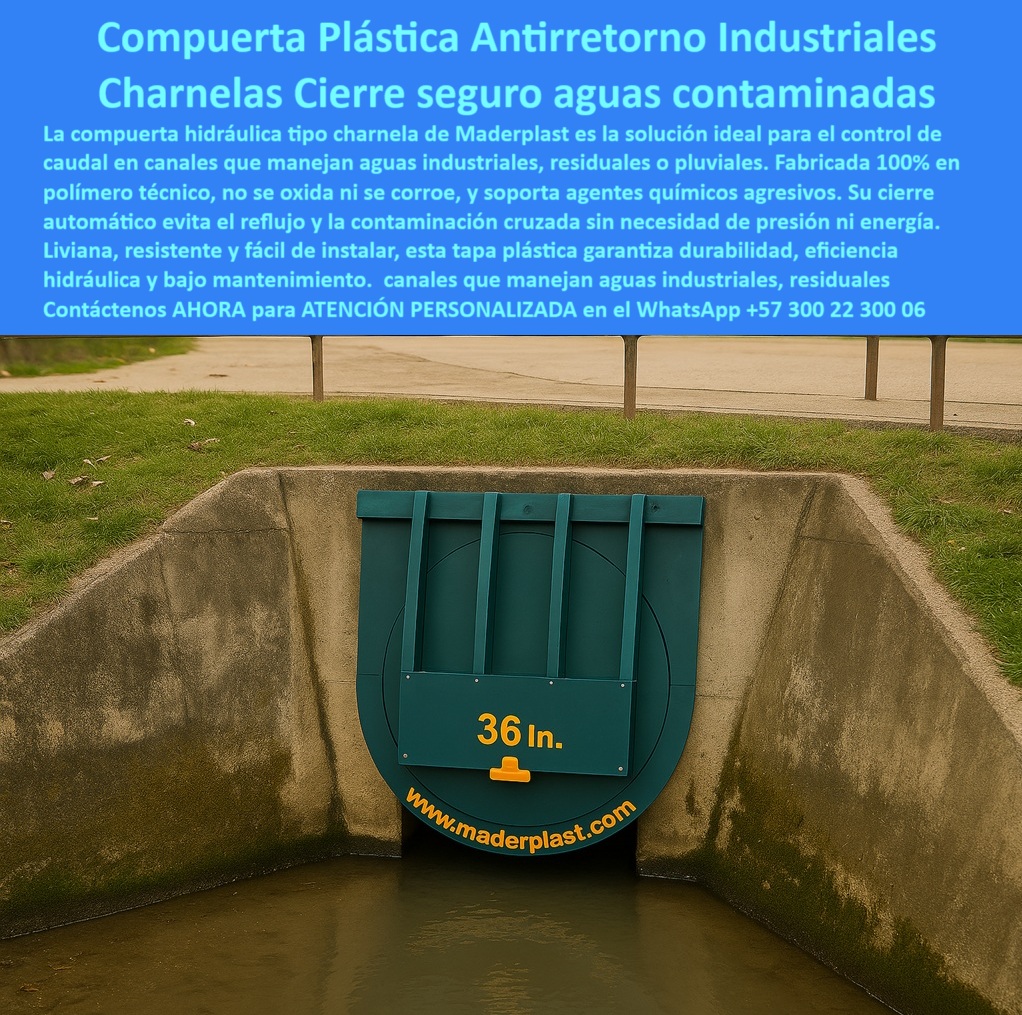 Charnela Hidráulica Para Control De Caudal En Ríos Charnelas Antiretorno Maderplast 0 La compuerta plástica tipo charnela Maderplast de 36 pulgadas representa una solución técnica ideal para el control de caudal en canales que manejan aguas industriales, residuales o químicamente agresivas, combinando tecnología avanzada con sostenibilidad real. Esta imagen muestra una charnela hidráulica para control de caudal en ríos, perfectamente integrada en un canal urbano con estructura de concreto, operando sin fallos, sin presión y sin energía. - Diseñada y fabricada en polímero técnico reforzado 100% anticorrosivo, esta válvula es capaz de soportar entornos de alto riesgo: desde líquidos contaminados hasta presencia constante de químicos agresivos, salinidad, rayos UV y sólidos flotantes. Es la mejor elección cuando se requiere una válvula sin energía canal de proceso, o una compuerta hidráulica plástica PTAR que garantice desempeño continuo sin mantenimiento. - El sistema de retención plástica en canal con aguas industriales requiere soluciones confiables, y Maderplast responde con productos que no se oxidan, no se corroen, no fallan y no contaminan. El cierre hermético automático por gravedad de esta charnela impide el reflujo y contaminación cruzada, evitando que aguas sucias o tóxicas regresen a zonas sensibles del sistema hidráulico. Además, al ser liviana y fácil de manipular, su instalación en muros de concreto es rápida, segura y sin maquinaria especializada. - Esta charnela verde rotulada de canal industrial opera como una válvula de cierre automático para canal industrial, sin partes metálicas, garantizando operación ecológica. Es una compuerta ecológica para canal urbano con compuerta de polímero para agua de proceso, que también se adapta perfectamente a tapas plásticas canales hidráulicos, incluyendo tapa plástica hidráulica para PTAR industrial o tapa antirretorno plástica de 36 pulgadas en concreto. - Su aplicación es amplia: desde obras PTAR y sistemas sanitarios hasta canales contaminados, alcantarillado industrial, desagües de plantas químicas o redes de recolección de residuos líquidos. Este tipo de válvula actúa como un sistema antirretorno para canal contaminado, bloqueando el paso inverso sin fallas, y se convierte en la herramienta perfecta para quienes buscan una válvula inteligente sin oxidación ni corrosión, capaz de soportar condiciones extremas sin mantenimiento constante. - Por eso, cuando un ingeniero se pregunta ¿cuál válvula resiste químicos y no se oxida?, la respuesta es clara: la compuerta hidráulica plástica para aguas industriales Maderplast, una válvula sin mantenimiento para aguas residuales, diseñada con precisión, probada en campo y respaldada por más de 25 años de experiencia en soluciones hidráulicas innovadoras. - Ya sea que se necesite una válvula de reflujo para canal industrial, una compuerta plástica tipo charnela para canal industrial, una compuerta rotulada para canal concreto, o una tapa plástica resistente a químicos, Maderplast tiene el sistema más confiable y duradero. Aquí no hablamos de teorías, sino de tecnología real funcionando en canales reales. - Esta es la solución definitiva cuando se buscan: compuerta hidráulica plástica de 36 pulgadas, válvula-hidráulica-sin-presión-canal, charnela-de-plástico-para-aguas-negras, compuerta-ecológica-para-canal-urbano, compuerta-antirretorno-industrial-plástica, o válvula de control en canal de aguas contaminadas. Maderplast es confianza certificada en obras hidráulicas de alta exigencia, donde el error no es opción.sistema de retención plástica en canal con aguas industriales, - tapas plásticas canales hidráulicos, - compuerta hidráulica plásticas ptar Charnela Hidráulica Para Control De Caudal En Ríos Charnelas Antiretorno Maderplast 0 sistema de retención plástica en canal con aguas industriales tapas plásticas canales hidráulicos compuerta hidráulica plásticas ptar 01 La compuerta plástica tipo charnela Maderplast de 36 pulgadas representa una solución técnica ideal para el control de caudal en canales que manejan aguas industriales, residuales o químicamente agresivas, combinando tecnología avanzada con sostenibilidad real. Esta imagen muestra una charnela hidráulica para control de caudal en ríos, perfectamente integrada en un canal urbano con estructura de concreto, operando sin fallos, sin presión y sin energía. - Diseñada y fabricada en polímero técnico reforzado 100% anticorrosivo, esta válvula es capaz de soportar entornos de alto riesgo: desde líquidos contaminados hasta presencia constante de químicos agresivos, salinidad, rayos UV y sólidos flotantes. Es la mejor elección cuando se requiere una válvula sin energía canal de proceso, o una compuerta hidráulica plástica PTAR que garantice desempeño continuo sin mantenimiento. - El sistema de retención plástica en canal con aguas industriales requiere soluciones confiables, y Maderplast responde con productos que no se oxidan, no se corroen, no fallan y no contaminan. El cierre hermético automático por gravedad de esta charnela impide el reflujo y contaminación cruzada, evitando que aguas sucias o tóxicas regresen a zonas sensibles del sistema hidráulico. Además, al ser liviana y fácil de manipular, su instalación en muros de concreto es rápida, segura y sin maquinaria especializada. - Esta charnela verde rotulada de canal industrial opera como una válvula de cierre automático para canal industrial, sin partes metálicas, garantizando operación ecológica. Es una compuerta ecológica para canal urbano con compuerta de polímero para agua de proceso, que también se adapta perfectamente a tapas plásticas canales hidráulicos, incluyendo tapa plástica hidráulica para PTAR industrial o tapa antirretorno plástica de 36 pulgadas en concreto. - Su aplicación es amplia: desde obras PTAR y sistemas sanitarios hasta canales contaminados, alcantarillado industrial, desagües de plantas químicas o redes de recolección de residuos líquidos. Este tipo de válvula actúa como un sistema antirretorno para canal contaminado, bloqueando el paso inverso sin fallas, y se convierte en la herramienta perfecta para quienes buscan una válvula inteligente sin oxidación ni corrosión, capaz de soportar condiciones extremas sin mantenimiento constante. - Por eso, cuando un ingeniero se pregunta ¿cuál válvula resiste químicos y no se oxida?, la respuesta es clara: la compuerta hidráulica plástica para aguas industriales Maderplast, una válvula sin mantenimiento para aguas residuales, diseñada con precisión, probada en campo y respaldada por más de 25 años de experiencia en soluciones hidráulicas innovadoras. - Ya sea que se necesite una válvula de reflujo para canal industrial, una compuerta plástica tipo charnela para canal industrial, una compuerta rotulada para canal concreto, o una tapa plástica resistente a químicos, Maderplast tiene el sistema más confiable y duradero. Aquí no hablamos de teorías, sino de tecnología real funcionando en canales reales. - Esta es la solución definitiva cuando se buscan: compuerta hidráulica plástica de 36 pulgadas, válvula-hidráulica-sin-presión-canal, charnela-de-plástico-para-aguas-negras, compuerta-ecológica-para-canal-urbano, compuerta-antirretorno-industrial-plástica, o válvula de control en canal de aguas contaminadas. Maderplast es confianza certificada en obras hidráulicas de alta exigencia, donde el error no es opción. Charnela Hidráulica Para Control De Caudal En Ríos Charnelas Antiretorno Maderplast 0 sistema de retención plástica en canal con aguas industriales, - tapas plásticas canales hidráulicos, - compuerta hidráulica plásticas ptar