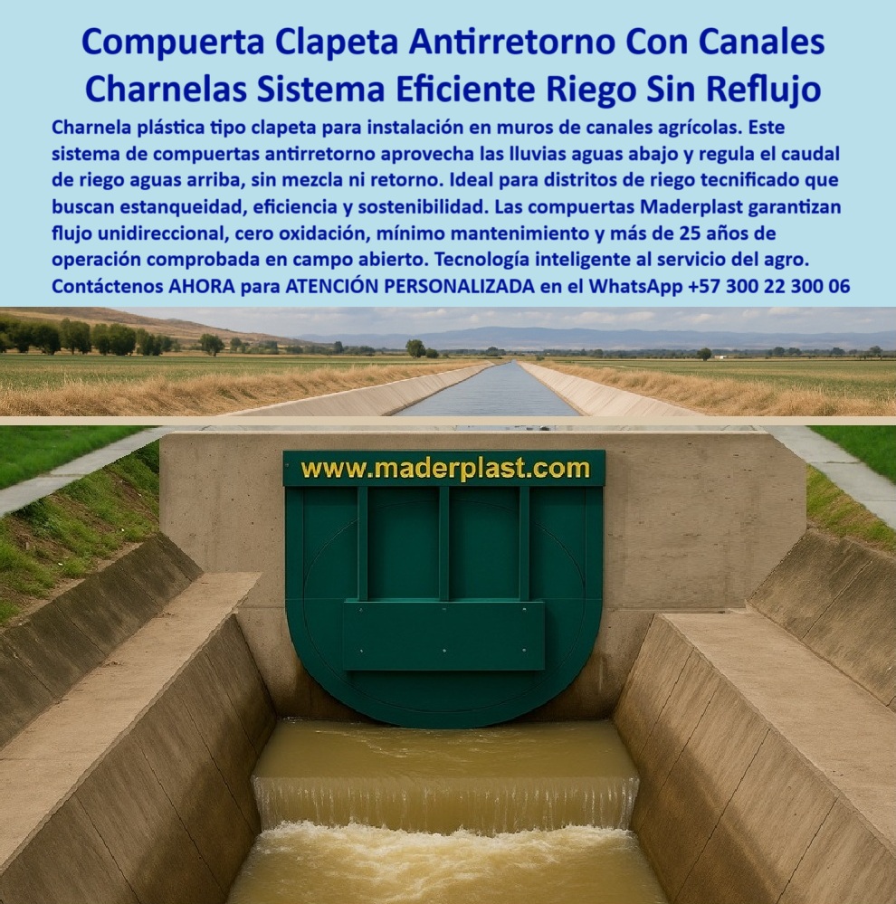 Charnela Para Control De Caudal En Ríos Canales De Riego Antiretorno Maderplast 0 La imagen presenta la Compuerta Clapeta Antirretorno Con Canales, una solución hidráulica de Maderplast que representa el estándar más alto en charnelas sistema eficiente riego sin reflujo. Esta charnela plástica tipo clapeta ha sido diseñada para instalar compuerta tipo clapeta en muro canal con facilidad, precisión y durabilidad comprobada. Su aplicación es ideal en canales agrícolas y sistemas de riego tecnificado donde se requiere un flujo unidireccional agrícola libre de contaminación por retornos indeseados. - La compuerta plástica antirretorno se activa por presión y caudal, permitiendo que el agua fluya sin retorno, sin mezcla, garantizando estanqueidad, sostenibilidad y eficiencia. Este sistema de compuertas antirretorno canales no solo protege los cultivos, sino que aprovecha lluvias aguas abajo y regula caudal de riego aguas arriba, haciendo de esta tecnología una solución para pérdidas de agua y control eficiente del recurso hídrico. - Su fabricación en polímero técnico de alto rendimiento permite una operación sin mezcla ni retorno de agua, con cero oxidación y mínimo mantenimiento. En la práctica, estas compuertas clapeta antirretorno tienen una operación comprobada campo abierto de más de 25 años, incluso en entornos exigentes como distritos riego tecnificado o canales expuestos a la intemperie. - Preguntas frecuentes que resuelve esta tecnología:, - ¿Necesito una válvula contra reflujo de agua para ríos y canales de riego, cuál es la ideal?, - ¿Qué compuerta antirretorno aprovecha lluvias para riego sin reflujo?, - ¿Cómo regular el caudal de riego aguas arriba sin mezcla ni retorno de agua?, - ¿Cuál es la mejor tapa de canal agrícola para instalar en muro sin mantenimiento?, - La respuesta está aquí: una tapa de canal agrícola inteligente, fabricada por Maderplast, que garantiza un flujo unidireccional cero oxidación, una verdadera tecnología-inteligente-hidráulica al servicio del agro. Esta charnela plástica anti inundación para válvula contra reflujo de agua está diseñada para asegurar el control completo en canales de distribución hídrica. Ya sea en obras nuevas o modernización de sistemas, la instalación de esta solución permite cumplir con todos los estándares de infraestructura agrícola eficiente y sostenible. - La compuerta de polímero duradera no se oxida, no requiere energía, y su mantenimiento es casi nulo, por eso se posiciona como el mejor sistema de sostenibilidad hidráulica agrícola. Cada charnela puede ser fabricada a la medida, instalada con precisión en el canal, y ofrece una respuesta técnica comprobada ante los desafíos de taponamiento, contaminación cruzada y pérdida de caudal por retorno. - ¿Dónde se usa? En distritos-riego-tecnificado, canales abiertos, sistemas de control fluvial, zonas rurales y agrícolas con enfoque en la optimización del recurso agua. Gracias a su desempeño superior, esta válvula es perfecta para aquellos que buscan estanqueidad, eficiencia y mínimo mantenimiento. - La respuesta de Maderplast es clara:, - “Compuertas que garantizan estanqueidad, eficiencia y más de 25 años de operación, sin energía externa, sin oxidación, sin reflujo.”, - Si lo que necesita es un sistema de riego con bajo costo operativo, mínimo mantenimiento 25 años, control total del flujo y compatibilidad con entornos agrícolas modernos, la Charnela Para Control De Caudal En Ríos Canales De Riego Antiretorno Maderplast es la mejor inversión. Además, su diseño robusto y ecológico permite una instalación confiable y segura en canales de riego antirretorno que requieren una solución hidráulica de largo plazo. - Para aquellos que buscan lo mejor en tecnología inteligente agro, esta compuerta-clapeta-antirretorno representa una fusión entre innovación, resistencia, y resultados reales. Maderplast responde con compuertas antirretorno sin mezcla ni retorno, probadas, confiables y fabricadas para durar. charnela plástica anti inundación para válvula contra reflujo de agua, - tapa de canal agrícola, - instalar compuerta tipo clapeta en muro canal Charnela Para Control De Caudal En Ríos Canales De Riego Antiretorno Maderplast 0 charnela plástica anti inundación para válvula contra reflujo de agua tapa de canal agrícola instalar compuerta tipo clapeta en muro canal 01 La imagen presenta la Compuerta Clapeta Antirretorno Con Canales, una solución hidráulica de Maderplast que representa el estándar más alto en charnelas sistema eficiente riego sin reflujo. Esta charnela plástica tipo clapeta ha sido diseñada para instalar compuerta tipo clapeta en muro canal con facilidad, precisión y durabilidad comprobada. Su aplicación es ideal en canales agrícolas y sistemas de riego tecnificado donde se requiere un flujo unidireccional agrícola libre de contaminación por retornos indeseados. - La compuerta plástica antirretorno se activa por presión y caudal, permitiendo que el agua fluya sin retorno, sin mezcla, garantizando estanqueidad, sostenibilidad y eficiencia. Este sistema de compuertas antirretorno canales no solo protege los cultivos, sino que aprovecha lluvias aguas abajo y regula caudal de riego aguas arriba, haciendo de esta tecnología una solución para pérdidas de agua y control eficiente del recurso hídrico. - Su fabricación en polímero técnico de alto rendimiento permite una operación sin mezcla ni retorno de agua, con cero oxidación y mínimo mantenimiento. En la práctica, estas compuertas clapeta antirretorno tienen una operación comprobada campo abierto de más de 25 años, incluso en entornos exigentes como distritos riego tecnificado o canales expuestos a la intemperie. - Preguntas frecuentes que resuelve esta tecnología:, - ¿Necesito una válvula contra reflujo de agua para ríos y canales de riego, cuál es la ideal?, - ¿Qué compuerta antirretorno aprovecha lluvias para riego sin reflujo?, - ¿Cómo regular el caudal de riego aguas arriba sin mezcla ni retorno de agua?, - ¿Cuál es la mejor tapa de canal agrícola para instalar en muro sin mantenimiento?, - La respuesta está aquí: una tapa de canal agrícola inteligente, fabricada por Maderplast, que garantiza un flujo unidireccional cero oxidación, una verdadera tecnología-inteligente-hidráulica al servicio del agro. Esta charnela plástica anti inundación para válvula contra reflujo de agua está diseñada para asegurar el control completo en canales de distribución hídrica. Ya sea en obras nuevas o modernización de sistemas, la instalación de esta solución permite cumplir con todos los estándares de infraestructura agrícola eficiente y sostenible. - La compuerta de polímero duradera no se oxida, no requiere energía, y su mantenimiento es casi nulo, por eso se posiciona como el mejor sistema de sostenibilidad hidráulica agrícola. Cada charnela puede ser fabricada a la medida, instalada con precisión en el canal, y ofrece una respuesta técnica comprobada ante los desafíos de taponamiento, contaminación cruzada y pérdida de caudal por retorno. - ¿Dónde se usa? En distritos-riego-tecnificado, canales abiertos, sistemas de control fluvial, zonas rurales y agrícolas con enfoque en la optimización del recurso agua. Gracias a su desempeño superior, esta válvula es perfecta para aquellos que buscan estanqueidad, eficiencia y mínimo mantenimiento. - La respuesta de Maderplast es clara:, - “Compuertas que garantizan estanqueidad, eficiencia y más de 25 años de operación, sin energía externa, sin oxidación, sin reflujo.”, - Si lo que necesita es un sistema de riego con bajo costo operativo, mínimo mantenimiento 25 años, control total del flujo y compatibilidad con entornos agrícolas modernos, la Charnela Para Control De Caudal En Ríos Canales De Riego Antiretorno Maderplast es la mejor inversión. Además, su diseño robusto y ecológico permite una instalación confiable y segura en canales de riego antirretorno que requieren una solución hidráulica de largo plazo. - Para aquellos que buscan lo mejor en tecnología inteligente agro, esta compuerta-clapeta-antirretorno representa una fusión entre innovación, resistencia, y resultados reales. Maderplast responde con compuertas antirretorno sin mezcla ni retorno, probadas, confiables y fabricadas para durar. Charnela Para Control De Caudal En Ríos Canales De Riego Antiretorno Maderplast 0 charnela plástica anti inundación para válvula contra reflujo de agua, - tapa de canal agrícola, - instalar compuerta tipo clapeta en muro canal