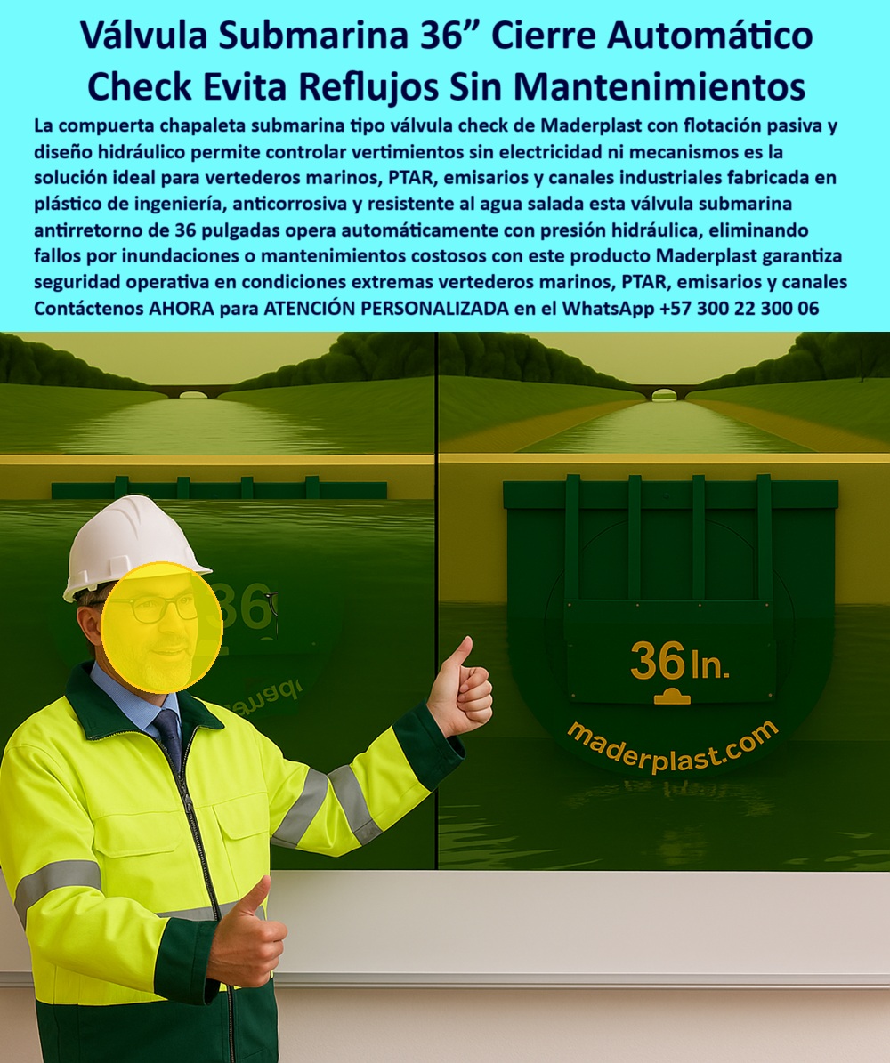 Charnela Submarina De Bocatoma Charnelas Desembocadura Vertimientos Maderplast 0 La imagen muestra la Válvula Submarina 36” Cierre Automático Check Evita Reflujos Sin Mantenimientos, una solución hidráulica pasiva de alta ingeniería diseñada por Maderplast para garantizar la seguridad operativa en condiciones extremas. Esta compuerta chapaleta submarina tipo válvula check de 36 pulgadas opera de forma autónoma mediante presión hidráulica, sin electricidad ni mecanismos móviles, lo que la convierte en la solución ideal para PTAR, emisarios, canales industriales y vertederos marinos. - Fabricada en plástico de ingeniería anticorrosivo, esta válvula submarina 36in resiste la exposición continua a agua salada, productos químicos agresivos y ambientes de alta salinidad, características fundamentales para zonas como desembocaduras costeras, vertederos industriales, emisarios marinos y ciudades costeras altamente expuestas a inundaciones. Su diseño hidráulico con flotación pasiva elimina totalmente los fallos por inundaciones y costos de mantenimiento, lo que permite una operación continua sin intervención humana, validando su seguridad-operativa-extrema. - Gracias a su configuración, esta compuerta retención chapaleta marina actúa como una válvula-plástica-antirretorno-con-buzo que puede ser instalada incluso por buzos técnicos en condiciones sumergidas. La estructura permite un cierre-automático-antirreflujo, impidiendo completamente el reflujo de agua sin requerir energía externa. Es por eso que cada proyecto con Maderplast incorpora normativas exigentes en la instalación de charnela submarina de bocatoma, especialmente bajo la normativa compuerta de retención tipo chapaleta marina, que exige máxima confiabilidad. - Los beneficios para sistemas como PTAR-emisarios-marinos son contundentes:, - Cierre seguro, - Durabilidad sin corrosión, - Cero mantenimiento, - Instalación sumergida, - Control automático ante aumento de presión, - Preguntas comunes que esta tecnología responde:, - ¿Cómo controlar inundaciones en ciudades costeras con una solución pasiva?, - ¿Cuál es la mejor válvula plástica antirretorno para emisarios industriales?, - ¿Qué válvula submarina de 36 pulgadas evitar reflujos sin mantenimiento?, - ¿Necesito una compuerta de retención tipo chapaleta marina que sea confiable, cuál es?, - ¿Dónde encuentro compuertas para vertederos marinos y PTAR que resistan agua salada?, - Las respuestas están todas en Maderplast:, - “Con compuerta tipo válvula check, opera automáticamente con presión hidráulica, sin electricidad.”, - “Válvula check plástica, anticorrosiva, resistente a agua salada.”, - “Compuerta diseñada para control de vertimientos sin electricidad ni mecanismos, máxima durabilidad.”, - “Elimina fallos por inundaciones y mantenimientos costosos.”, - Este es un verdadero sistema anti-reflujo eficiente, desarrollado para ofrecer control de vertimientos pasivo, evitando contaminaciones cruzadas en infraestructuras expuestas. La chapaleta-marina-sin-mantenimiento representa la evolución en soluciones marítimas, fluviales y costeras, con instalación fácil sin mecanismos, ideal para cumplir exigencias de ingeniería avanzada sin comprometer la eficiencia económica. - Por eso, si buscas una válvula hidráulica PTAP, una válvula-submarina-antirretorno, o una compuerta submarina pasiva para controlar flujos en canales o emisarios sin uso de energía ni intervención mecánica, confía en el respaldo de Maderplast. Aquí no se improvisa: se diseña, se fabrica, se asesora y se entrega con estándares superiores para tus obras hidráulicas críticas. Normativa compuerta de retención tipo chapaleta marina, - Control de inundaciones en ciudades costeras, - válvula-plástica-antirretorno-con-buzo, Válvula Charnela Submarina De Bocatoma Charnelas Desembocadura Vertimientos Maderplast 0 Normativa compuerta de retención tipo chapaleta marina Control de inundaciones en ciudades costeras válvula plástica antirretorno con buzo Válvula 01 La imagen muestra la Válvula Submarina 36” Cierre Automático Check Evita Reflujos Sin Mantenimientos, una solución hidráulica pasiva de alta ingeniería diseñada por Maderplast para garantizar la seguridad operativa en condiciones extremas. Esta compuerta chapaleta submarina tipo válvula check de 36 pulgadas opera de forma autónoma mediante presión hidráulica, sin electricidad ni mecanismos móviles, lo que la convierte en la solución ideal para PTAR, emisarios, canales industriales y vertederos marinos. - Fabricada en plástico de ingeniería anticorrosivo, esta válvula submarina 36in resiste la exposición continua a agua salada, productos químicos agresivos y ambientes de alta salinidad, características fundamentales para zonas como desembocaduras costeras, vertederos industriales, emisarios marinos y ciudades costeras altamente expuestas a inundaciones. Su diseño hidráulico con flotación pasiva elimina totalmente los fallos por inundaciones y costos de mantenimiento, lo que permite una operación continua sin intervención humana, validando su seguridad-operativa-extrema. - Gracias a su configuración, esta compuerta retención chapaleta marina actúa como una válvula-plástica-antirretorno-con-buzo que puede ser instalada incluso por buzos técnicos en condiciones sumergidas. La estructura permite un cierre-automático-antirreflujo, impidiendo completamente el reflujo de agua sin requerir energía externa. Es por eso que cada proyecto con Maderplast incorpora normativas exigentes en la instalación de charnela submarina de bocatoma, especialmente bajo la normativa compuerta de retención tipo chapaleta marina, que exige máxima confiabilidad. - Los beneficios para sistemas como PTAR-emisarios-marinos son contundentes:, - Cierre seguro, - Durabilidad sin corrosión, - Cero mantenimiento, - Instalación sumergida, - Control automático ante aumento de presión, - Preguntas comunes que esta tecnología responde:, - ¿Cómo controlar inundaciones en ciudades costeras con una solución pasiva?, - ¿Cuál es la mejor válvula plástica antirretorno para emisarios industriales?, - ¿Qué válvula submarina de 36 pulgadas evitar reflujos sin mantenimiento?, - ¿Necesito una compuerta de retención tipo chapaleta marina que sea confiable, cuál es?, - ¿Dónde encuentro compuertas para vertederos marinos y PTAR que resistan agua salada?, - Las respuestas están todas en Maderplast:, - “Con compuerta tipo válvula check, opera automáticamente con presión hidráulica, sin electricidad.”, - “Válvula check plástica, anticorrosiva, resistente a agua salada.”, - “Compuerta diseñada para control de vertimientos sin electricidad ni mecanismos, máxima durabilidad.”, - “Elimina fallos por inundaciones y mantenimientos costosos.”, - Este es un verdadero sistema anti-reflujo eficiente, desarrollado para ofrecer control de vertimientos pasivo, evitando contaminaciones cruzadas en infraestructuras expuestas. La chapaleta-marina-sin-mantenimiento representa la evolución en soluciones marítimas, fluviales y costeras, con instalación fácil sin mecanismos, ideal para cumplir exigencias de ingeniería avanzada sin comprometer la eficiencia económica. - Por eso, si buscas una válvula hidráulica PTAP, una válvula-submarina-antirretorno, o una compuerta submarina pasiva para controlar flujos en canales o emisarios sin uso de energía ni intervención mecánica, confía en el respaldo de Maderplast. Aquí no se improvisa: se diseña, se fabrica, se asesora y se entrega con estándares superiores para tus obras hidráulicas críticas. Charnela Submarina De Bocatoma Charnelas Desembocadura Vertimientos Maderplast 0 Normativa compuerta de retención tipo chapaleta marina, - Control de inundaciones en ciudades costeras, - válvula-plástica-antirretorno-con-buzo, Válvula