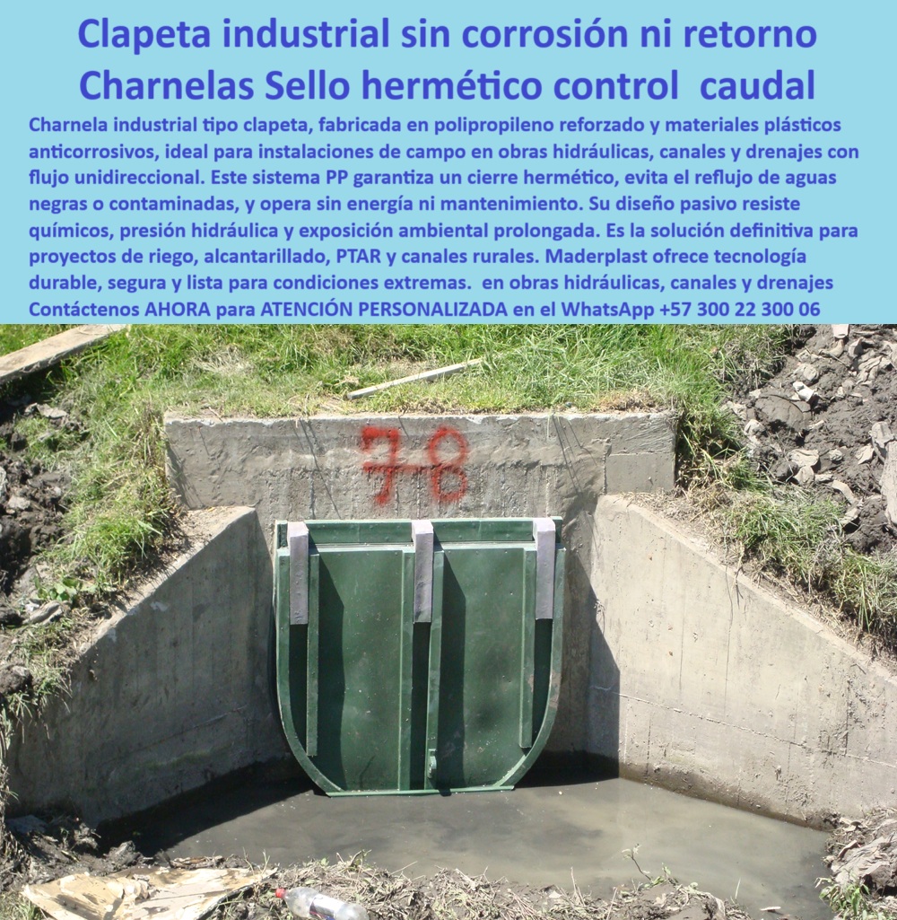 Charnela Válvula Antirretorno Salida Canal Cabezal De Cierre Hidráulico Maderplast 0 La imagen muestra una clapeta-industrial Maderplast instalada sobre concreto, un sistema diseñado específicamente para brindar cierre hermético en drenajes rurales, salidas de canal, captaciones, obras PTAR, y canales agrícolas expuestos a lodo, residuos o aguas contaminadas. Esta clapeta plástica tipo charnela de doble hoja está fabricada con polipropileno reforzado y materiales de alto rendimiento anticorrosivo, lo que le permite operar sin óxido, sin mantenimiento y con total resistencia a químicos agresivos y ambientes extremos. Gracias a su diseño estructural, ofrece un sello hermético fiable durante años. - A diferencia de las válvulas metálicas tradicionales, la compuerta tipo charnela de polipropileno reforzado Maderplast elimina el problema de corrosión, reducción de vida útil y el constante reemplazo de piezas. Su tecnología PP la convierte en la válvula-plástica-con-sello-hermético perfecta para canales rurales, obras hidráulicas en campo abierto y proyectos de control de reflujo sin energía. Esta válvula hidráulica de largo plazo sin fallas puede integrarse como una solución pasiva en canales de captación, sistemas de riego agrícola, y proyectos de saneamiento rural, actuando como una válvula sin energía para PTAR rurales. - ¿Te preguntas cuál es la mejor válvula para PTAR rural sin energía? ¿O si existe una compuerta con cierre hermético sin óxido? La respuesta es esta clapeta-industrial-para-canales-rurales, un sistema pasivo que trabaja automáticamente con la presión hidráulica y que no requiere electricidad, ni mecanismos externos, ni mantenimiento programado. - Su instalación es rápida y se adapta fácilmente a muros de concreto o cabezales de drenaje existentes, gracias a su configuración como tapa-hidráulica-para-obras-ptar y sistema de compuerta sin corrosión instalado en campo. Esta solución es ideal para zonas con lluvias intensas, suelos fangosos o sistemas vulnerables a reflujo contaminado, donde una compuerta-de-drenaje-sin-corrosión no es un lujo, sino una necesidad. - Diseñada para durar más de 25 años, la válvula de retención con sello hermético Maderplast funciona también como compuerta doble plástica instalada en drenaje rural, sin bloquear el caudal ni interferir en el sistema de riego. Es la elección ideal para ingenieros rurales, contratistas de campo, operadores de canales agrícolas, y proyectos con requerimientos estrictos de sostenibilidad y eficiencia hidráulica. Esta tecnología es una charnela ecológica para control de reflujo rural, sin partes móviles metálicas, sin óxido y con tolerancia total a la exposición ambiental prolongada. - Preguntas como:, - ¿Qué clapeta es ideal para drenaje rural sin óxido?, - ¿Dónde compro compuerta de charnela plástica resistente?, - ¿Cuál es la mejor solución antirretorno para canales agrícolas sin mantenimiento?, - tienen una respuesta clara: Maderplast. - La compuerta-antirretorno-para-campo, también reconocida como tapa antirretorno plástica con diseño reforzado, funciona como compuerta hidráulica para aguas contaminadas, tapa de canal plástica para obras hidráulicas y sistema hidráulico de retención para obras PTAR rurales. - ¿Requieren una solución para aguas negras rurales sin electricidad? Esta es la válvula-de-cierre-automático-sin-óxido, compatible con sistemas de captación, bocatomas rurales y vertimientos sin presión, y funciona como una válvula hidráulica sin energía ni óxido de referencia en el mercado técnico colombiano e internacional. - La charnela-antirretorno-de-polímero-reforzado Maderplast se posiciona como la mejor opción del mercado para quien busca una válvula de drenaje rural sin mantenimiento, una clapeta antirretorno para canales rurales sin óxido, o un sistema hidráulico sin mantenimiento continuo para control de caudal sin fallos en el tiempo. - En resumen, Maderplast transforma la infraestructura del campo con tecnología que no se oxida, no falla, y no necesita electricidad para garantizar eficiencia. Esta es la compuerta de retención con sello hermético que esperaban los proyectos rurales modernos. clapeta-industrial, - sistema de compuerta sin corrosión instalado en campo, - tapa de registro plástica con sello hermético, sistema PP Ptar Charnela Válvula Antirretorno Salida Canal Cabezal De Cierre Hidráulico Maderplast 0 clapeta industrial sistema de compuerta sin corrosión instalado en campo tapa de registro plástica con sello hermético sistema PP Ptar 01 La imagen muestra una clapeta-industrial Maderplast instalada sobre concreto, un sistema diseñado específicamente para brindar cierre hermético en drenajes rurales, salidas de canal, captaciones, obras PTAR, y canales agrícolas expuestos a lodo, residuos o aguas contaminadas. Esta clapeta plástica tipo charnela de doble hoja está fabricada con polipropileno reforzado y materiales de alto rendimiento anticorrosivo, lo que le permite operar sin óxido, sin mantenimiento y con total resistencia a químicos agresivos y ambientes extremos. Gracias a su diseño estructural, ofrece un sello hermético fiable durante años. - A diferencia de las válvulas metálicas tradicionales, la compuerta tipo charnela de polipropileno reforzado Maderplast elimina el problema de corrosión, reducción de vida útil y el constante reemplazo de piezas. Su tecnología PP la convierte en la válvula-plástica-con-sello-hermético perfecta para canales rurales, obras hidráulicas en campo abierto y proyectos de control de reflujo sin energía. Esta válvula hidráulica de largo plazo sin fallas puede integrarse como una solución pasiva en canales de captación, sistemas de riego agrícola, y proyectos de saneamiento rural, actuando como una válvula sin energía para PTAR rurales. - ¿Te preguntas cuál es la mejor válvula para PTAR rural sin energía? ¿O si existe una compuerta con cierre hermético sin óxido? La respuesta es esta clapeta-industrial-para-canales-rurales, un sistema pasivo que trabaja automáticamente con la presión hidráulica y que no requiere electricidad, ni mecanismos externos, ni mantenimiento programado. - Su instalación es rápida y se adapta fácilmente a muros de concreto o cabezales de drenaje existentes, gracias a su configuración como tapa-hidráulica-para-obras-ptar y sistema de compuerta sin corrosión instalado en campo. Esta solución es ideal para zonas con lluvias intensas, suelos fangosos o sistemas vulnerables a reflujo contaminado, donde una compuerta-de-drenaje-sin-corrosión no es un lujo, sino una necesidad. - Diseñada para durar más de 25 años, la válvula de retención con sello hermético Maderplast funciona también como compuerta doble plástica instalada en drenaje rural, sin bloquear el caudal ni interferir en el sistema de riego. Es la elección ideal para ingenieros rurales, contratistas de campo, operadores de canales agrícolas, y proyectos con requerimientos estrictos de sostenibilidad y eficiencia hidráulica. Esta tecnología es una charnela ecológica para control de reflujo rural, sin partes móviles metálicas, sin óxido y con tolerancia total a la exposición ambiental prolongada. - Preguntas como:, - ¿Qué clapeta es ideal para drenaje rural sin óxido?, - ¿Dónde compro compuerta de charnela plástica resistente?, - ¿Cuál es la mejor solución antirretorno para canales agrícolas sin mantenimiento?, - tienen una respuesta clara: Maderplast. - La compuerta-antirretorno-para-campo, también reconocida como tapa antirretorno plástica con diseño reforzado, funciona como compuerta hidráulica para aguas contaminadas, tapa de canal plástica para obras hidráulicas y sistema hidráulico de retención para obras PTAR rurales. - ¿Requieren una solución para aguas negras rurales sin electricidad? Esta es la válvula-de-cierre-automático-sin-óxido, compatible con sistemas de captación, bocatomas rurales y vertimientos sin presión, y funciona como una válvula hidráulica sin energía ni óxido de referencia en el mercado técnico colombiano e internacional. - La charnela-antirretorno-de-polímero-reforzado Maderplast se posiciona como la mejor opción del mercado para quien busca una válvula de drenaje rural sin mantenimiento, una clapeta antirretorno para canales rurales sin óxido, o un sistema hidráulico sin mantenimiento continuo para control de caudal sin fallos en el tiempo. - En resumen, Maderplast transforma la infraestructura del campo con tecnología que no se oxida, no falla, y no necesita electricidad para garantizar eficiencia. Esta es la compuerta de retención con sello hermético que esperaban los proyectos rurales modernos. Charnela Válvula Antirretorno Salida Canal Cabezal De Cierre Hidráulico Maderplast 0 clapeta-industrial, - sistema de compuerta sin corrosión instalado en campo, - tapa de registro plástica con sello hermético, sistema PP Ptar