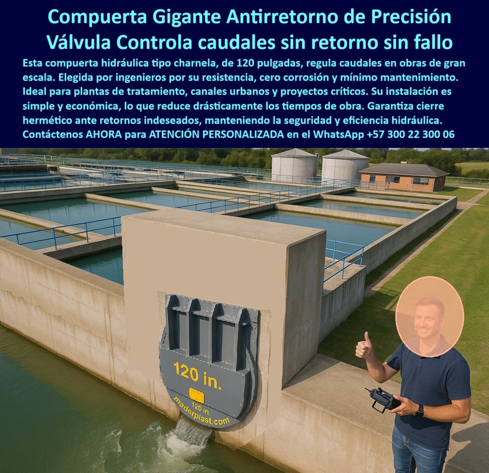 Compuertas Antirretorno Tipo Charnela En Canales Ríos Obra Hidráulica Maderplast 0 La imagen muestra una obra de ingeniería hidráulica en la que destaca con contundencia la compuerta tipo charnela de 120 pulgadas Maderplast, una solución sin precedentes en el mercado, diseñada para el control de caudales sin retorno y sin fallos, ideal para aplicaciones de gran escala como PTAR, PTAP, plantas de tratamiento de aguas residuales, canales urbanos e incluso sistemas de infraestructura industrial crítica. - Esta compuerta hidráulica gigante de 120 pulgadas, fabricada en polímero técnico anticorrosivo, es capaz de resistir los desafíos más severos que enfrentan las instalaciones hidráulicas modernas: desde químicos agresivos y rayos UV intensos, hasta aguas saladas, gases residuales y ambientes contaminados. Gracias a su diseño pasivo de cierre automático por gravedad, funciona sin electricidad, sin presión añadida, y sin necesidad de mantenimiento continuó, posicionándose como la válvula antirretorno para tratamiento de agua potable más confiable del mercado. - Este modelo de charnela gigante de cierre automático por gravedad ha sido elegido por ingenieros hidráulicos, operadores de PTAR y contratistas especializados por su precisión industrial, su facilidad de instalación en muros de concreto, y su operación totalmente autónoma. En la imagen, se aprecia su perfecta integración en la infraestructura de una planta de tratamiento, donde regula grandes volúmenes de agua tratada, eliminando por completo cualquier riesgo de retorno no deseado al sistema. - Al no requerir energía ni presión adicional, esta compuerta hidráulica sin óxido para tratamiento de aguas garantiza un funcionamiento silencioso, confiable y seguro. Es especialmente útil como solución para evitar retorno de agua en procesos sanitarios críticos, cumpliendo con las exigencias técnicas de los proyectos hidráulicos más ambiciosos. El sistema asegura un cierre hermético ante caudales inversos o sobre demandas de presión, evitando derrames, fallos operativos o contaminación cruzada en plantas de gran capacidad. - Como parte del portafolio de alto rendimiento de Maderplast, esta tecnología incluye una válvula plástica industrial para descarga de aguas tratadas, que puede utilizarse como compuerta reforzada con cierre automático, válvula para PTAP con sistema pasivo sin fallos, o incluso como compuerta de seguridad para canales industriales. Además, se adapta como tapa hidráulica para control de reflujo en redes sanitarias, o como tapa plástica para infraestructura hidráulica donde se requiere una válvula de control de caudales industriales, sin exposición a corrosión ni desajustes estructurales. - ¿Te preguntas cuál es la mejor compuerta para evitar el retorno de agua en un sistema de drenaje o planta de agua? Maderplast responde con esta válvula plástica de gran formato para control de caudal PTAR, que opera como un sistema antirretorno de gran capacidad, confiable y de instalación simple. Su estructura liviana pero robusta permite optimizar los tiempos de obra, reduciendo costos y asegurando continuidad operacional en proyectos donde el tiempo y la eficiencia valen oro. - Esta compuerta tipo clapeta de gran tamaño para canales, fabricada en polipropileno técnico reforzado, también se adapta perfectamente cómo compuerta hidráulica gris con sello hermético y sin mantenimiento, lo cual la convierte en la opción ideal para cualquier profesional que requiera una compuerta plástica reforzada para PTAP, o bien una válvula plástica de alta precisión para obras hidráulicas que enfrentan condiciones extremas. - Con Maderplast, encuentras mucho más que una tapa: acceder a tecnología hidráulica profesional, diseñada con visión de largo plazo y una clara misión: ofrecer compuertas para el futuro. Desde sistemas antirretorno industriales con compuerta reforzada, hasta charnelas plásticas para plantas de tratamiento, nuestra solución está pensada para durar más de dos décadas sin óxido, sin errores, sin energía, y sin excusas. - ¿Quieres saber qué compuerta se usa en plantas de tratamiento de aguas? ¿Dónde adquirir una válvula sin presión ni energía de gran escala? ¿Cuál es la tapa hidráulica para canal de concreto más duradera? La respuesta es esta misma: la compuerta hidráulica 120 pulgadas PTAR Maderplast, la elección inteligente para quienes entienden que cada metro cúbico cuenta. Regulador de caudal para drenajes urbanos, - Control de agua en canales con tapa, - Solución para evitar retorno de agua, Compuertas canal Ptap Compuertas Antirretorno Tipo Charnela En Canales Ríos Obra Hidráulica Maderplast 0 Regulador de caudal para drenajes urbanos Control de agua en canales con tapa Solución para evitar retorno de agua Compuertas canal Ptap 01 La imagen muestra una obra de ingeniería hidráulica en la que destaca con contundencia la compuerta tipo charnela de 120 pulgadas Maderplast, una solución sin precedentes en el mercado, diseñada para el control de caudales sin retorno y sin fallos, ideal para aplicaciones de gran escala como PTAR, PTAP, plantas de tratamiento de aguas residuales, canales urbanos e incluso sistemas de infraestructura industrial crítica. - Esta compuerta hidráulica gigante de 120 pulgadas, fabricada en polímero técnico anticorrosivo, es capaz de resistir los desafíos más severos que enfrentan las instalaciones hidráulicas modernas: desde químicos agresivos y rayos UV intensos, hasta aguas saladas, gases residuales y ambientes contaminados. Gracias a su diseño pasivo de cierre automático por gravedad, funciona sin electricidad, sin presión añadida, y sin necesidad de mantenimiento continuó, posicionándose como la válvula antirretorno para tratamiento de agua potable más confiable del mercado. - Este modelo de charnela gigante de cierre automático por gravedad ha sido elegido por ingenieros hidráulicos, operadores de PTAR y contratistas especializados por su precisión industrial, su facilidad de instalación en muros de concreto, y su operación totalmente autónoma. En la imagen, se aprecia su perfecta integración en la infraestructura de una planta de tratamiento, donde regula grandes volúmenes de agua tratada, eliminando por completo cualquier riesgo de retorno no deseado al sistema. - Al no requerir energía ni presión adicional, esta compuerta hidráulica sin óxido para tratamiento de aguas garantiza un funcionamiento silencioso, confiable y seguro. Es especialmente útil como solución para evitar retorno de agua en procesos sanitarios críticos, cumpliendo con las exigencias técnicas de los proyectos hidráulicos más ambiciosos. El sistema asegura un cierre hermético ante caudales inversos o sobre demandas de presión, evitando derrames, fallos operativos o contaminación cruzada en plantas de gran capacidad. - Como parte del portafolio de alto rendimiento de Maderplast, esta tecnología incluye una válvula plástica industrial para descarga de aguas tratadas, que puede utilizarse como compuerta reforzada con cierre automático, válvula para PTAP con sistema pasivo sin fallos, o incluso como compuerta de seguridad para canales industriales. Además, se adapta como tapa hidráulica para control de reflujo en redes sanitarias, o como tapa plástica para infraestructura hidráulica donde se requiere una válvula de control de caudales industriales, sin exposición a corrosión ni desajustes estructurales. - ¿Te preguntas cuál es la mejor compuerta para evitar el retorno de agua en un sistema de drenaje o planta de agua? Maderplast responde con esta válvula plástica de gran formato para control de caudal PTAR, que opera como un sistema antirretorno de gran capacidad, confiable y de instalación simple. Su estructura liviana pero robusta permite optimizar los tiempos de obra, reduciendo costos y asegurando continuidad operacional en proyectos donde el tiempo y la eficiencia valen oro. - Esta compuerta tipo clapeta de gran tamaño para canales, fabricada en polipropileno técnico reforzado, también se adapta perfectamente cómo compuerta hidráulica gris con sello hermético y sin mantenimiento, lo cual la convierte en la opción ideal para cualquier profesional que requiera una compuerta plástica reforzada para PTAP, o bien una válvula plástica de alta precisión para obras hidráulicas que enfrentan condiciones extremas. - Con Maderplast, encuentras mucho más que una tapa: acceder a tecnología hidráulica profesional, diseñada con visión de largo plazo y una clara misión: ofrecer compuertas para el futuro. Desde sistemas antirretorno industriales con compuerta reforzada, hasta charnelas plásticas para plantas de tratamiento, nuestra solución está pensada para durar más de dos décadas sin óxido, sin errores, sin energía, y sin excusas. - ¿Quieres saber qué compuerta se usa en plantas de tratamiento de aguas? ¿Dónde adquirir una válvula sin presión ni energía de gran escala? ¿Cuál es la tapa hidráulica para canal de concreto más duradera? La respuesta es esta misma: la compuerta hidráulica 120 pulgadas PTAR Maderplast, la elección inteligente para quienes entienden que cada metro cúbico cuenta. Compuertas Antirretorno Tipo Charnela En Canales Ríos Obra Hidráulica Maderplast 0 Regulador de caudal para drenajes urbanos, - Control de agua en canales con tapa, - Solución para evitar retorno de agua, Compuertas canal Ptap
