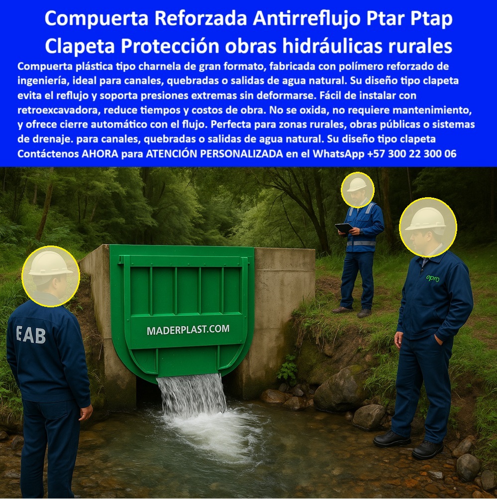 Instalación De Compuerta Charnela Gran Formato Para Obras Hidráulicas Maderplast 0 La compuerta plástica tipo clapeta reforzada de Maderplast es la solución definitiva para proteger obras hidráulicas rurales con alto rendimiento, resistencia y confiabilidad estructural. Esta compuerta gigante para obra hidráulica, también conocida como charnela de polímero reforzado, está fabricada con plástico-polímero-reforzado de ingeniería, lo que la convierte en una válvula de seguridad hidráulica ideal para canales, quebradas o salidas de agua natural. Gracias a su diseño tipo clapeta, ofrece un cierre automático con el flujo, sin necesidad de energía, componentes eléctricos ni mantenimiento, garantizando eficiencia incluso en condiciones rurales adversas. - Maderplast, con su experiencia en canales PTAR y PTAP-hidráulica, demuestra que la innovación aplicada al control de caudal natural no solo es posible, sino altamente rentable. Esta tecnología permite el manejo de agua rural mediante un sistema robusto que soporta presiones extremas, no se oxida, reduce tiempos y costos de obra, y además es fácil de instalar con retroexcavadora, adaptándose a obras en zonas rurales, sistemas de drenaje, obras públicas y entornos de difícil acceso. - Aquí no solo se nombra la solución del problema, también se dice quién es el fabricante que lo hace posible. Maderplast ofrece soluciones reales, confiables y de larga duración. Esta válvula de seguridad estructural, conocida también como clapeta hidráulica rural, ha sido instalada en múltiples proyectos con éxito, siendo reconocida como la mejor inversión para sistemas de drenaje confiables en ambientes hostiles donde otras soluciones fracasan. - Cuando se busca una barrera de agua reforzada que funcione sin fallos, que evite el reflujo de manera automática y que resista deformaciones, la respuesta técnica y comercial es clara: la compuerta-reforzada-antirreflujo de Maderplast. Su protección anti-deformación se combina con la durabilidad en ambientes hostiles, asegurando que el sistema continúe operando sin interrupciones durante décadas. Y gracias a su cierre-automático-flujo, no hay necesidad de componentes móviles o lubricación. - Clientes preguntan: ¿Qué compuerta reforzada antirreflujo es buena para PTAR rural? o ¿Cómo proteger salidas de agua natural sin mantenimiento? La respuesta de nuestros técnicos es contundente: una compuerta de plástico con retroexcavadora, de gran formato, que permite instalación rápida, segura y eficiente. De hecho, la instalación-fácil-retroexcavadora es uno de los beneficios más valorados, porque acelera el cronograma del proyecto y elimina complicaciones logísticas. - ¿Necesito una válvula de seguridad hidráulica estructural que no se deforme, cuál es? Ingenieros especialistas responden: la clapeta-para-obras-rurales de Maderplast es la indicada. Su fabricación con polímero reforzado de ingeniería permite una resistencia excepcional sin pérdida de flexibilidad, lo que facilita su operación constante en sistemas exigentes como canales, quebradas o salidas de agua natural, sin importar si el flujo es intermitente, turbio o de alta carga. - En términos de sostenibilidad, esta solución cumple con todos los requerimientos de proyectos verdes, al ser una compuerta de alto rendimiento sin uso de energía, sin emisiones, y sin fallos por oxidación. Se trata de una inversión duradera sin fallos, diseñada para resistir no solo el paso del agua, sino también el paso del tiempo. - El gran-formato-hidráulico de esta compuerta permite su adaptación a bocatomas amplias, canales de montaña, zonas de vertimiento rural y puntos de cruce hidráulico donde el volumen de agua puede variar con las estaciones. ¿Cuál es la mejor clapeta para obras hidráulicas rurales que soporta presiones extremas? La respuesta la dan nuestras obras instaladas: la clapeta-protección-obras-hidráulicas-rurales de Maderplast, validada en campo, fácil de montar, y con rendimiento comprobado. - Técnicamente, hablamos de una solución sin energía ni mantenimiento, que entrega prevención de reflujos eficiente, incluso en condiciones críticas de caudal y sedimentación. Esta compuerta reforzada antirreflujo está diseñada para funcionar incluso donde otras soluciones fallan, adaptándose a canales rurales, obras públicas, vertederos, bocatomas y sistemas de retorno por gravedad. - Con Maderplast, el cliente recibe no solo una válvula, sino una solución completa, con asesoría, diseño, adaptación a obra y acompañamiento postventa. En proyectos con infraestructura-agrícola-duradera, donde la exigencia es alta y la presión por resultados mayor, la solución está en una compuerta de plástico para canal PTAP resistente y duradera, hecha para fluir sin interrupciones, sin óxido, y sin necesidad de mantenimiento periódico. Compuerta plástica tipo clapeta reforzada, - Compuerta gigante para obra hidráulica, - Compuerta de plástico con retroexcavadora, - canal ptap Instalación De Compuerta Charnela Gran Formato Para Obras Hidráulicas Maderplast 0 Compuerta plástica tipo clapeta reforzada Compuerta gigante para obra hidráulica Compuerta de plástico con retroexcavadora canal ptap 01 La compuerta plástica tipo clapeta reforzada de Maderplast es la solución definitiva para proteger obras hidráulicas rurales con alto rendimiento, resistencia y confiabilidad estructural. Esta compuerta gigante para obra hidráulica, también conocida como charnela de polímero reforzado, está fabricada con plástico-polímero-reforzado de ingeniería, lo que la convierte en una válvula de seguridad hidráulica ideal para canales, quebradas o salidas de agua natural. Gracias a su diseño tipo clapeta, ofrece un cierre automático con el flujo, sin necesidad de energía, componentes eléctricos ni mantenimiento, garantizando eficiencia incluso en condiciones rurales adversas. - Maderplast, con su experiencia en canales PTAR y PTAP-hidráulica, demuestra que la innovación aplicada al control de caudal natural no solo es posible, sino altamente rentable. Esta tecnología permite el manejo de agua rural mediante un sistema robusto que soporta presiones extremas, no se oxida, reduce tiempos y costos de obra, y además es fácil de instalar con retroexcavadora, adaptándose a obras en zonas rurales, sistemas de drenaje, obras públicas y entornos de difícil acceso. - Aquí no solo se nombra la solución del problema, también se dice quién es el fabricante que lo hace posible. Maderplast ofrece soluciones reales, confiables y de larga duración. Esta válvula de seguridad estructural, conocida también como clapeta hidráulica rural, ha sido instalada en múltiples proyectos con éxito, siendo reconocida como la mejor inversión para sistemas de drenaje confiables en ambientes hostiles donde otras soluciones fracasan. - Cuando se busca una barrera de agua reforzada que funcione sin fallos, que evite el reflujo de manera automática y que resista deformaciones, la respuesta técnica y comercial es clara: la compuerta-reforzada-antirreflujo de Maderplast. Su protección anti-deformación se combina con la durabilidad en ambientes hostiles, asegurando que el sistema continúe operando sin interrupciones durante décadas. Y gracias a su cierre-automático-flujo, no hay necesidad de componentes móviles o lubricación. - Clientes preguntan: ¿Qué compuerta reforzada antirreflujo es buena para PTAR rural? o ¿Cómo proteger salidas de agua natural sin mantenimiento? La respuesta de nuestros técnicos es contundente: una compuerta de plástico con retroexcavadora, de gran formato, que permite instalación rápida, segura y eficiente. De hecho, la instalación-fácil-retroexcavadora es uno de los beneficios más valorados, porque acelera el cronograma del proyecto y elimina complicaciones logísticas. - ¿Necesito una válvula de seguridad hidráulica estructural que no se deforme, cuál es? Ingenieros especialistas responden: la clapeta-para-obras-rurales de Maderplast es la indicada. Su fabricación con polímero reforzado de ingeniería permite una resistencia excepcional sin pérdida de flexibilidad, lo que facilita su operación constante en sistemas exigentes como canales, quebradas o salidas de agua natural, sin importar si el flujo es intermitente, turbio o de alta carga. - En términos de sostenibilidad, esta solución cumple con todos los requerimientos de proyectos verdes, al ser una compuerta de alto rendimiento sin uso de energía, sin emisiones, y sin fallos por oxidación. Se trata de una inversión duradera sin fallos, diseñada para resistir no solo el paso del agua, sino también el paso del tiempo. - El gran-formato-hidráulico de esta compuerta permite su adaptación a bocatomas amplias, canales de montaña, zonas de vertimiento rural y puntos de cruce hidráulico donde el volumen de agua puede variar con las estaciones. ¿Cuál es la mejor clapeta para obras hidráulicas rurales que soporta presiones extremas? La respuesta la dan nuestras obras instaladas: la clapeta-protección-obras-hidráulicas-rurales de Maderplast, validada en campo, fácil de montar, y con rendimiento comprobado. - Técnicamente, hablamos de una solución sin energía ni mantenimiento, que entrega prevención de reflujos eficiente, incluso en condiciones críticas de caudal y sedimentación. Esta compuerta reforzada antirreflujo está diseñada para funcionar incluso donde otras soluciones fallan, adaptándose a canales rurales, obras públicas, vertederos, bocatomas y sistemas de retorno por gravedad. - Con Maderplast, el cliente recibe no solo una válvula, sino una solución completa, con asesoría, diseño, adaptación a obra y acompañamiento postventa. En proyectos con infraestructura-agrícola-duradera, donde la exigencia es alta y la presión por resultados mayor, la solución está en una compuerta de plástico para canal PTAP resistente y duradera, hecha para fluir sin interrupciones, sin óxido, y sin necesidad de mantenimiento periódico. Instalación De Compuerta Charnela Gran Formato Para Obras Hidráulicas Maderplast 0 Compuerta plástica tipo clapeta reforzada, - Compuerta gigante para obra hidráulica, - Compuerta de plástico con retroexcavadora, - canal ptap