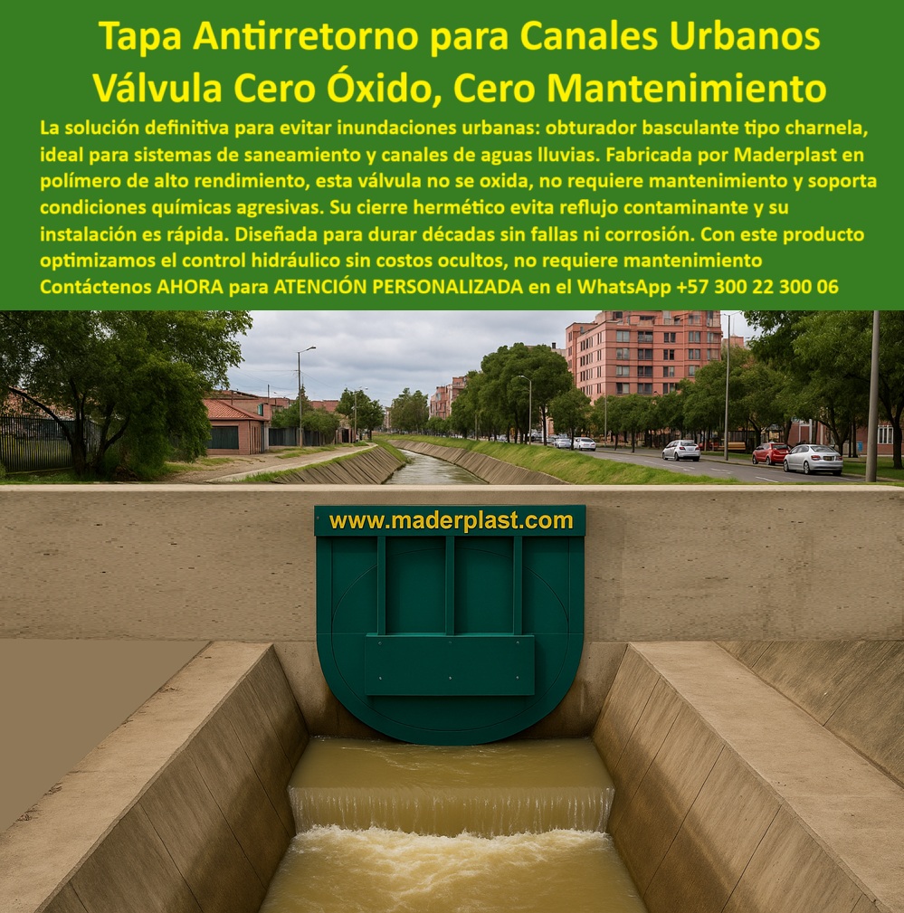 Tapas Hidráulicas Tapa De Canal Instalación Charnelas Compuerta Canales Maderplast 0 La imagen presenta la charnela-antirretorno-saneamiento de Maderplast, una solución definitiva para el control de flujo en canales urbanos. Esta compuerta-plástica-antirretorno-urbana, fabricada en polímero de alto rendimiento, es una tapa hidráulica plástica para canales diseñada para operar en sistemas de saneamiento, redes de aguas lluvias, canales pluviales urbanos, estructuras de concreto, y obras hidráulicas expuestas a condiciones químicas agresivas. Su estructura robusta, libre de óxido y sin partes metálicas, hace que esta compuerta liviana sin mantenimiento continuo funcione durante décadas sin fallas, sin corrosión y con cero mantenimiento. - Esta válvula-de-retención-para-canales actúa como una compuerta basculante sin corrosión para saneamiento, permitiendo un flujo unidireccional para drenajes, evitando así el reflujo contaminante que puede dañar infraestructura crítica en zonas urbanas. Además, se integra fácilmente como charnela-hidráulica-de-alto-rendimiento, gracias a su sistema de cierre hermético automático, adaptable a cualquier tapa de canal con sistema antirretorno eficiente. Esta solución no necesita electricidad, presión hidráulica externa, ni mecanismos adicionales, funcionando como una válvula hidráulica sin óxido sobre estructura de concreto, incluso en situaciones de alto caudal. - Cuando los proyectistas se preguntan ¿Qué válvula sirve para controlar reflujo en lluvia?, o ¿Cuál compuerta evita inundaciones sin mantenimiento?, Maderplast responde con una tecnología avalada en campo: la compuerta tipo charnela plástica para alcantarillado. Diseñada como una válvula unidireccional para drenajes, es ideal para obras urbanas, canales abiertos, tapas de inspección antirretorno herméticas, y drenajes urbanos expuestos a aguas negras. - El sistema se instala con facilidad sobre concreto, sin cortes estructurales, y responde también a otras necesidades críticas como: tapa hidráulica sin corrosión, válvula de control para aguas lluvias urbanas, compuerta sin mantenimiento para canal, y tapa hidráulica para canal de aguas lluvias. Además, cumple con estándares técnicos para compuertas-plásticas-para-alcantarillado, compuerta de inspección hidráulica urbana, y tapa de canal con válvula de retención. Esta tecnología también se presenta como una solución hidráulica antireflujo para aguas negras, ofreciendo eficiencia en sistemas donde antes dominaba el metal y el óxido. - La válvula plástica para sistemas de saneamiento urbano Maderplast también responde al mercado que busca sostenibilidad: funciona como válvula ecológica antirretorno para zonas urbanas, ideal para quien pregunta ¿Qué compuerta no se oxida para drenajes urbanos? o ¿Dónde consigo válvulas plásticas para canales? Esta compuerta de drenaje para estructuras de concreto, conocida también como obturador basculante PTAR, tapa-de-canal-con-cierre-hermético o válvula de cierre automático para drenaje urbano, representa el estándar de calidad en control de inundaciones urbanas con sistemas pasivos, sin energía, sin mantenimiento. - Su diseño estructural, el soporte técnico de Maderplast, y su comportamiento comprobado en campo, hacen de esta charnela hidráulica urbana sin óxido la elección ideal para quienes buscan sistema-de-drenaje-urbano-eficiente, con una válvula-de-retención-sin-corrosión, de bajo costo operativo, y con garantía de larga vida útil. Esta compuerta de flujo controlado para canalización, en su versión verde tipo tapa hidráulica para drenaje abierto, protege redes pluviales y alcantarillado urbano sin interrupciones. - En resumen, Maderplast ofrece una solución única: la válvula hidráulica de bajo costo operativo, libre de mantenimiento continuo, sin corrosión, sin óxido, con eficiencia comprobada, y lista para ser instalada en entornos exigentes. Si se busca una charnela plástica cerrando canal de aguas lluvias, una válvula de control para aguas lluvias urbanas, o una tapa hidráulica plástica para control de reflujo, esta tecnología cumple todas las funciones en un solo componente. - Con Maderplast, la infraestructura hidráulica urbana está protegida para siempre. Y cuando te preguntes ¿Cuál es la mejor válvula de retención que no oxide ni necesite mantenimiento?, sabrás que la respuesta es: Maderplast. charnela-antirretorno-saneamiento, - Cuál es la mejor válvula de retención que no oxide ni necesite mantenimiento, Obturador basculante ptar Tapas Hidráulicas Tapa De Canal Instalación Charnelas Compuerta Canales Maderplast 0 charnela antirretorno saneamiento Cuál es la mejor válvula de retención que no oxide ni necesite mantenimiento Obturador basculante ptar 01 La imagen presenta la charnela-antirretorno-saneamiento de Maderplast, una solución definitiva para el control de flujo en canales urbanos. Esta compuerta-plástica-antirretorno-urbana, fabricada en polímero de alto rendimiento, es una tapa hidráulica plástica para canales diseñada para operar en sistemas de saneamiento, redes de aguas lluvias, canales pluviales urbanos, estructuras de concreto, y obras hidráulicas expuestas a condiciones químicas agresivas. Su estructura robusta, libre de óxido y sin partes metálicas, hace que esta compuerta liviana sin mantenimiento continuo funcione durante décadas sin fallas, sin corrosión y con cero mantenimiento. - Esta válvula-de-retención-para-canales actúa como una compuerta basculante sin corrosión para saneamiento, permitiendo un flujo unidireccional para drenajes, evitando así el reflujo contaminante que puede dañar infraestructura crítica en zonas urbanas. Además, se integra fácilmente como charnela-hidráulica-de-alto-rendimiento, gracias a su sistema de cierre hermético automático, adaptable a cualquier tapa de canal con sistema antirretorno eficiente. Esta solución no necesita electricidad, presión hidráulica externa, ni mecanismos adicionales, funcionando como una válvula hidráulica sin óxido sobre estructura de concreto, incluso en situaciones de alto caudal. - Cuando los proyectistas se preguntan ¿Qué válvula sirve para controlar reflujo en lluvia?, o ¿Cuál compuerta evita inundaciones sin mantenimiento?, Maderplast responde con una tecnología avalada en campo: la compuerta tipo charnela plástica para alcantarillado. Diseñada como una válvula unidireccional para drenajes, es ideal para obras urbanas, canales abiertos, tapas de inspección antirretorno herméticas, y drenajes urbanos expuestos a aguas negras. - El sistema se instala con facilidad sobre concreto, sin cortes estructurales, y responde también a otras necesidades críticas como: tapa hidráulica sin corrosión, válvula de control para aguas lluvias urbanas, compuerta sin mantenimiento para canal, y tapa hidráulica para canal de aguas lluvias. Además, cumple con estándares técnicos para compuertas-plásticas-para-alcantarillado, compuerta de inspección hidráulica urbana, y tapa de canal con válvula de retención. Esta tecnología también se presenta como una solución hidráulica antireflujo para aguas negras, ofreciendo eficiencia en sistemas donde antes dominaba el metal y el óxido. - La válvula plástica para sistemas de saneamiento urbano Maderplast también responde al mercado que busca sostenibilidad: funciona como válvula ecológica antirretorno para zonas urbanas, ideal para quien pregunta ¿Qué compuerta no se oxida para drenajes urbanos? o ¿Dónde consigo válvulas plásticas para canales? Esta compuerta de drenaje para estructuras de concreto, conocida también como obturador basculante PTAR, tapa-de-canal-con-cierre-hermético o válvula de cierre automático para drenaje urbano, representa el estándar de calidad en control de inundaciones urbanas con sistemas pasivos, sin energía, sin mantenimiento. - Su diseño estructural, el soporte técnico de Maderplast, y su comportamiento comprobado en campo, hacen de esta charnela hidráulica urbana sin óxido la elección ideal para quienes buscan sistema-de-drenaje-urbano-eficiente, con una válvula-de-retención-sin-corrosión, de bajo costo operativo, y con garantía de larga vida útil. Esta compuerta de flujo controlado para canalización, en su versión verde tipo tapa hidráulica para drenaje abierto, protege redes pluviales y alcantarillado urbano sin interrupciones. - En resumen, Maderplast ofrece una solución única: la válvula hidráulica de bajo costo operativo, libre de mantenimiento continuo, sin corrosión, sin óxido, con eficiencia comprobada, y lista para ser instalada en entornos exigentes. Si se busca una charnela plástica cerrando canal de aguas lluvias, una válvula de control para aguas lluvias urbanas, o una tapa hidráulica plástica para control de reflujo, esta tecnología cumple todas las funciones en un solo componente. - Con Maderplast, la infraestructura hidráulica urbana está protegida para siempre. Y cuando te preguntes ¿Cuál es la mejor válvula de retención que no oxide ni necesite mantenimiento?, sabrás que la respuesta es: Maderplast. Tapas Hidráulicas Tapa De Canal Instalación Charnelas Compuerta Canales Maderplast 0 charnela-antirretorno-saneamiento, - Cuál es la mejor válvula de retención que no oxide ni necesite mantenimiento, Obturador basculante ptar
