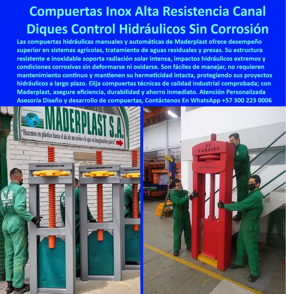 Compuertas Manuales Y Automáticas Compuertas Especiales Inoxidables Maderplast compuertas resistentes a golpes y abrasión, - La imagen presenta compuertas hidráulicas manuales y automáticas operadas con husillos, ideales para riego agrícola, tratamiento de aguas y control de caudal en canales. Fabricadas en polímeros técnicos de alta resistencia, soportan radiación solar, humedad constante y ambientes agresivos sin oxidarse ni deformarse. Gracias a su diseño robusto y hermético, permiten una operación confiable sin mantenimiento, incluso en zonas rurales sin acceso a energía. Estas compuertas aseguran durabilidad, eficiencia y facilidad de instalación para proyectos hidráulicos exigentes., - compuertas de cierre manual para canales agrícolas, - Compuertas manuales resistentes a intemperie para control de agua, - compuertas robustas para redes de irrigación, - compuerta-anticorrosiva-para-aguas, - sistemas de compuertas para aguas residuales industriales, - compuertas automáticas de apertura vertical, - estructuras-de-control-de-agua, - válvulas manuales para control de agua en campo, - válvula-industrial-para-canal-abierto, - compuerta-liviana-de-alta-resistencia, - Sistemas de compuertas para aguas residuales sin oxidación, - compuertas manuales anticorrosivas de alta duración, - ¿Qué compuerta usar en aguas residuales sin que se oxide?, - Nombre de archivo: compuertas-hidraulicas-manuales-automaticas-riego-agricola-control-caudal-resistentes-anticorrosion-cierre-hermetico-aguas-residuales.jpg, - compuertas-hidráulicas-para-riego, - válvulas-hidráulicas-manuales, - estructuras de bloqueo hidráulico para fincas, - compuerta-de-plástico-para-presión-hidráulica, - compuertas hidráulicas sin corrosión para canales, - compuertas-sin-mantenimiento, - compuertas para plantas de tratamiento rural, - compuertas-manuales-anticorrosivas, - compuertas especiales para ingeniería ambiental, - soluciones-hidráulicas-duraderas, - compuerta-para-sistemas-sin-electricidad, - Compuertas sin mantenimiento para infraestructura hidráulica, - ¿Dónde comprar compuertas resistentes al sol y la intemperie?, - compuertas-para-aguas-residuales, - compuertas livianas para operación manual, - compuertas plásticas con husillo de rosca, - compuertas resistentes para riego en zonas agrícolas, - Alternativas a compuertas metálicas para riego y drenaje, - compuertas-ecológicas-industriales, - compuertas resistentes a ambientes agresivos, - válvulas de regulación de caudal con husillo, - compuertas ecológicas resistentes a químicos, - ¿Qué compuertas sirven para sistemas de riego sin mantenimiento?, - compuertas hidráulicas para radiación solar intensa, - ¿Cómo cerrar canales de riego sin corrosión ni óxido?, - compuertas técnicas para zonas tropicales, - compuertas sin mantenimiento para control de caudal, - válvula-de-cierre-para-intemperie, - sistema-hidráulico-con-husillo-plástico, - compuertas-altamente-resistentes, - Fabricantes de compuertas hidráulicas con husillo manual, - compuertas herméticas para infraestructura hidráulica, - compuertas duraderas para estaciones de riego, - estructura-de-control-de-caudal-manual, - soluciones hidráulicas para riego por gravedad, - compuertas industriales con sellado perfecto, - compuertas de operación sencilla sin electricidad, - compuerta-manual-para-riego-agrícola, - compuertas-de-cierre-hermético, - ¿Qué válvula es buena para presión hidráulica sin electricidad?, - compuerta-para-riego-en-zonas-extremas 0 Compuertas resistentes para sistemas de riego agrícola, - Compuertas manuales resistentes a la radiación solar, - compuertas-tratamiento-aguas-residuales Compuertas Compuertas Manuales Y Automáticas Compuertas Especiales Inoxidables Maderplast 0 Compuertas resistentes para sistemas de riego agrícola Compuertas manuales resistentes a la radiación solar compuertas tratamiento aguas residuales Compuertas compuertas resistentes a golpes y abrasión, - La imagen presenta compuertas hidráulicas manuales y automáticas operadas con husillos, ideales para riego agrícola, tratamiento de aguas y control de caudal en canales. Fabricadas en polímeros técnicos de alta resistencia, soportan radiación solar, humedad constante y ambientes agresivos sin oxidarse ni deformarse. Gracias a su diseño robusto y hermético, permiten una operación confiable sin mantenimiento, incluso en zonas rurales sin acceso a energía. Estas compuertas aseguran durabilidad, eficiencia y facilidad de instalación para proyectos hidráulicos exigentes., - compuertas de cierre manual para canales agrícolas, - Compuertas manuales resistentes a intemperie para control de agua, - compuertas robustas para redes de irrigación, - compuerta-anticorrosiva-para-aguas, - sistemas de compuertas para aguas residuales industriales, - compuertas automáticas de apertura vertical, - estructuras-de-control-de-agua, - válvulas manuales para control de agua en campo, - válvula-industrial-para-canal-abierto, - compuerta-liviana-de-alta-resistencia, - Sistemas de compuertas para aguas residuales sin oxidación, - compuertas manuales anticorrosivas de alta duración, - ¿Qué compuerta usar en aguas residuales sin que se oxide?, - Nombre de archivo: compuertas-hidraulicas-manuales-automaticas-riego-agricola-control-caudal-resistentes-anticorrosion-cierre-hermetico-aguas-residuales.jpg, - compuertas-hidráulicas-para-riego, - válvulas-hidráulicas-manuales, - estructuras de bloqueo hidráulico para fincas, - compuerta-de-plástico-para-presión-hidráulica, - compuertas hidráulicas sin corrosión para canales, - compuertas-sin-mantenimiento, - compuertas para plantas de tratamiento rural, - compuertas-manuales-anticorrosivas, - compuertas especiales para ingeniería ambiental, - soluciones-hidráulicas-duraderas, - compuerta-para-sistemas-sin-electricidad, - Compuertas sin mantenimiento para infraestructura hidráulica, - ¿Dónde comprar compuertas resistentes al sol y la intemperie?, - compuertas-para-aguas-residuales, - compuertas livianas para operación manual, - compuertas plásticas con husillo de rosca, - compuertas resistentes para riego en zonas agrícolas, - Alternativas a compuertas metálicas para riego y drenaje, - compuertas-ecológicas-industriales, - compuertas resistentes a ambientes agresivos, - válvulas de regulación de caudal con husillo, - compuertas ecológicas resistentes a químicos, - ¿Qué compuertas sirven para sistemas de riego sin mantenimiento?, - compuertas hidráulicas para radiación solar intensa, - ¿Cómo cerrar canales de riego sin corrosión ni óxido?, - compuertas técnicas para zonas tropicales, - compuertas sin mantenimiento para control de caudal, - válvula-de-cierre-para-intemperie, - sistema-hidráulico-con-husillo-plástico, - compuertas-altamente-resistentes, - Fabricantes de compuertas hidráulicas con husillo manual, - compuertas herméticas para infraestructura hidráulica, - compuertas duraderas para estaciones de riego, - estructura-de-control-de-caudal-manual, - soluciones hidráulicas para riego por gravedad, - compuertas industriales con sellado perfecto, - compuertas de operación sencilla sin electricidad, - compuerta-manual-para-riego-agrícola, - compuertas-de-cierre-hermético, - ¿Qué válvula es buena para presión hidráulica sin electricidad?, - compuerta-para-riego-en-zonas-extremas 0 Compuertas Manuales Y Automáticas Compuertas Especiales Inoxidables Maderplast 0 Compuertas resistentes para sistemas de riego agrícola, - Compuertas manuales resistentes a la radiación solar, - compuertas-tratamiento-aguas-residuales Compuertas