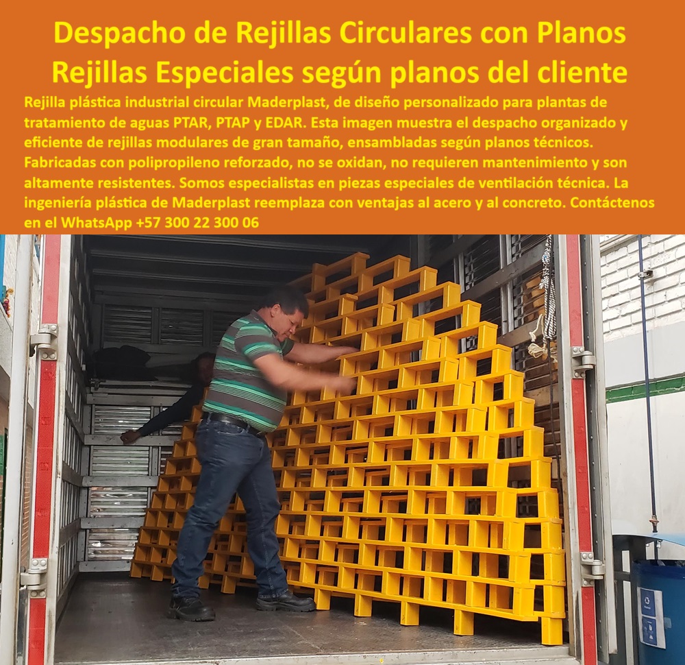 Rejilla Plástica Industrial Antideslizante PTAR PTAP EDAR Rejillas Ventilación Maderplast plataformas circulares de polipropileno, - plataformas de polipropileno técnico para ductos, - plataformas técnicas circulares para tránsito de maquinaria, - soluciones plásticas para carga estructural elevada, - pisos industriales de polipropileno de alta durabilidad, - sistemas de paso estructural en polipropileno, - pisos antideslizantes industriales de alta durabilidad, - soluciones de paso seguro en ambientes industriales, - rejillas industriales listas para despacho, - ¿Dónde venden rejillas circulares industriales listas para entrega?, - Descripción Optimizada de la Imagen: La imagen muestra el proceso de despacho de rejillas plásticas industriales circulares de gran formato, diseñadas según planos técnicos para adaptarse a proyectos especiales de plantas PTAR, PTAP y EDAR. Fabricadas en polipropileno reforzado de alta ingeniería, estas plataformas modulares ofrecen resistencia estructural elevada, alta durabilidad y soportan tránsito pesado sin oxidarse, agrietarse ni requerir mantenimiento. Gracias a su ensamblaje preciso y su estructura visible y robusta, permiten su instalación rápida en zonas de tránsito técnico, ductos, plataformas de mantenimiento o sistemas de ventilación estructural. Maderplast desarrolla estas soluciones adaptadas a necesidades específicas, garantizando seguridad, eficiencia operativa y reducción de costos de mantenimiento en ambientes industriales exigentes. Con la innovación de Maderplast, las industrias cuentan con pisos técnicos de última generación que superan las alternativas tradicionales de acero o concreto en resistencia, durabilidad y facilidad de manejo, - rejillas de polipropileno resistentes a químicos, - plataformas de tránsito visibles de polipropileno, - plataformas-anticorrosivas-industriales, - sistemas-de-rejilla-industrial, - plataformas plásticas resistentes para tránsito industrial, - sistemas de rejilla modular especial para plantas PTAR, - Rejillas circulares plásticas ensambladas para plantas industriales, - soluciones-de-piso-plástico, - pisos-industriales-de-polímero, - rejillas de polipropileno industrial para zonas técnicas, - pisos de ventilación estructural para plantas PTAR, - ¿Dónde encuentro suelos plásticos industriales sin mantenimiento?, - rejillas técnicas modulares para zonas de proceso, - Sistemas de paso plástico modular resistentes a tránsito industrial, - Soluciones de plataformas plásticas industriales listas para despacho, - sistemas de paso plástico reforzado para plantas, - rejillas industriales resistentes al tránsito pesado, - rejillas-modulares-de-polipropileno, - suelos plásticos de gran formato industrial, - Suelos plásticos reforzados de alta resistencia estructural, - soluciones estructurales plásticas para EDAR y PTAP, - plataformas plásticas visibles para áreas de alta humedad, - rejillas modulares industriales listas para instalación, - plataformas visibles para carga pesada, - rejillas plásticas circulares ensambladas según planos técnicos, - suelos-plásticos-para-ptar, - rejillas de gran formato para plantas de tratamiento, - ¿Qué plataforma plástica soporta cargas elevadas en PTAR?, - rejillas estructurales plásticas para áreas industriales, - Rejillas de polipropileno visibles para zonas industriales, - sistemas de ventilación estructural en polipropileno, - rejillas-plásticas-circulares, - pisos plásticos antideslizantes para plantas potabilizadoras, - plataformas industriales de polipropileno resistentes a químicos, - plataformas-industriales-antideslizantes, - plataformas plásticas industriales listas para despacho, - estructuras plásticas para sistemas de ventilación, - suelos plásticos de alta resistencia para entornos industriales, - ¿Quién fabrica sistemas de paso plástico de alta resistencia?, - sistemas de paso plástico sin mantenimiento, - sistemas-de-paso-industrial, - ¿Qué rejilla modular plástica es mejor para plantas potabilizadoras?, - plataformas técnicas visibles para zonas industriales, - sistemas de piso plástico reforzado para EDAR, - plataformas-de-paso-industrial0 amarillas No se oxidan, no se pelan, no requieren pintura ni mantenimiento. Soportan cargas elevadas con máxima seguridad estructural. Ptar Rejilla Plástica Industrial Antideslizante PTAR PTAP EDAR Rejillas Ventilación Maderplast 0 amarillas No se oxidan no se pelan no requieren pintura ni mantenimiento. Soportan cargas elevadas con máxima seguridad estructural. Ptar plataformas circulares de polipropileno, - plataformas de polipropileno técnico para ductos, - plataformas técnicas circulares para tránsito de maquinaria, - soluciones plásticas para carga estructural elevada, - pisos industriales de polipropileno de alta durabilidad, - sistemas de paso estructural en polipropileno, - pisos antideslizantes industriales de alta durabilidad, - soluciones de paso seguro en ambientes industriales, - rejillas industriales listas para despacho, - ¿Dónde venden rejillas circulares industriales listas para entrega?, - Descripción Optimizada de la Imagen: La imagen muestra el proceso de despacho de rejillas plásticas industriales circulares de gran formato, diseñadas según planos técnicos para adaptarse a proyectos especiales de plantas PTAR, PTAP y EDAR. Fabricadas en polipropileno reforzado de alta ingeniería, estas plataformas modulares ofrecen resistencia estructural elevada, alta durabilidad y soportan tránsito pesado sin oxidarse, agrietarse ni requerir mantenimiento. Gracias a su ensamblaje preciso y su estructura visible y robusta, permiten su instalación rápida en zonas de tránsito técnico, ductos, plataformas de mantenimiento o sistemas de ventilación estructural. Maderplast desarrolla estas soluciones adaptadas a necesidades específicas, garantizando seguridad, eficiencia operativa y reducción de costos de mantenimiento en ambientes industriales exigentes. Con la innovación de Maderplast, las industrias cuentan con pisos técnicos de última generación que superan las alternativas tradicionales de acero o concreto en resistencia, durabilidad y facilidad de manejo, - rejillas de polipropileno resistentes a químicos, - plataformas de tránsito visibles de polipropileno, - plataformas-anticorrosivas-industriales, - sistemas-de-rejilla-industrial, - plataformas plásticas resistentes para tránsito industrial, - sistemas de rejilla modular especial para plantas PTAR, - Rejillas circulares plásticas ensambladas para plantas industriales, - soluciones-de-piso-plástico, - pisos-industriales-de-polímero, - rejillas de polipropileno industrial para zonas técnicas, - pisos de ventilación estructural para plantas PTAR, - ¿Dónde encuentro suelos plásticos industriales sin mantenimiento?, - rejillas técnicas modulares para zonas de proceso, - Sistemas de paso plástico modular resistentes a tránsito industrial, - Soluciones de plataformas plásticas industriales listas para despacho, - sistemas de paso plástico reforzado para plantas, - rejillas industriales resistentes al tránsito pesado, - rejillas-modulares-de-polipropileno, - suelos plásticos de gran formato industrial, - Suelos plásticos reforzados de alta resistencia estructural, - soluciones estructurales plásticas para EDAR y PTAP, - plataformas plásticas visibles para áreas de alta humedad, - rejillas modulares industriales listas para instalación, - plataformas visibles para carga pesada, - rejillas plásticas circulares ensambladas según planos técnicos, - suelos-plásticos-para-ptar, - rejillas de gran formato para plantas de tratamiento, - ¿Qué plataforma plástica soporta cargas elevadas en PTAR?, - rejillas estructurales plásticas para áreas industriales, - Rejillas de polipropileno visibles para zonas industriales, - sistemas de ventilación estructural en polipropileno, - rejillas-plásticas-circulares, - pisos plásticos antideslizantes para plantas potabilizadoras, - plataformas industriales de polipropileno resistentes a químicos, - plataformas-industriales-antideslizantes, - plataformas plásticas industriales listas para despacho, - estructuras plásticas para sistemas de ventilación, - suelos plásticos de alta resistencia para entornos industriales, - ¿Quién fabrica sistemas de paso plástico de alta resistencia?, - sistemas de paso plástico sin mantenimiento, - sistemas-de-paso-industrial, - ¿Qué rejilla modular plástica es mejor para plantas potabilizadoras?, - plataformas técnicas visibles para zonas industriales, - sistemas de piso plástico reforzado para EDAR, - plataformas-de-paso-industrial 0 Rejilla Plástica Industrial Antideslizante PTAR PTAP EDAR Rejillas Ventilación Maderplast 0 amarillas No se oxidan, no se pelan, no requieren pintura ni mantenimiento. Soportan cargas elevadas con máxima seguridad estructural. Ptar