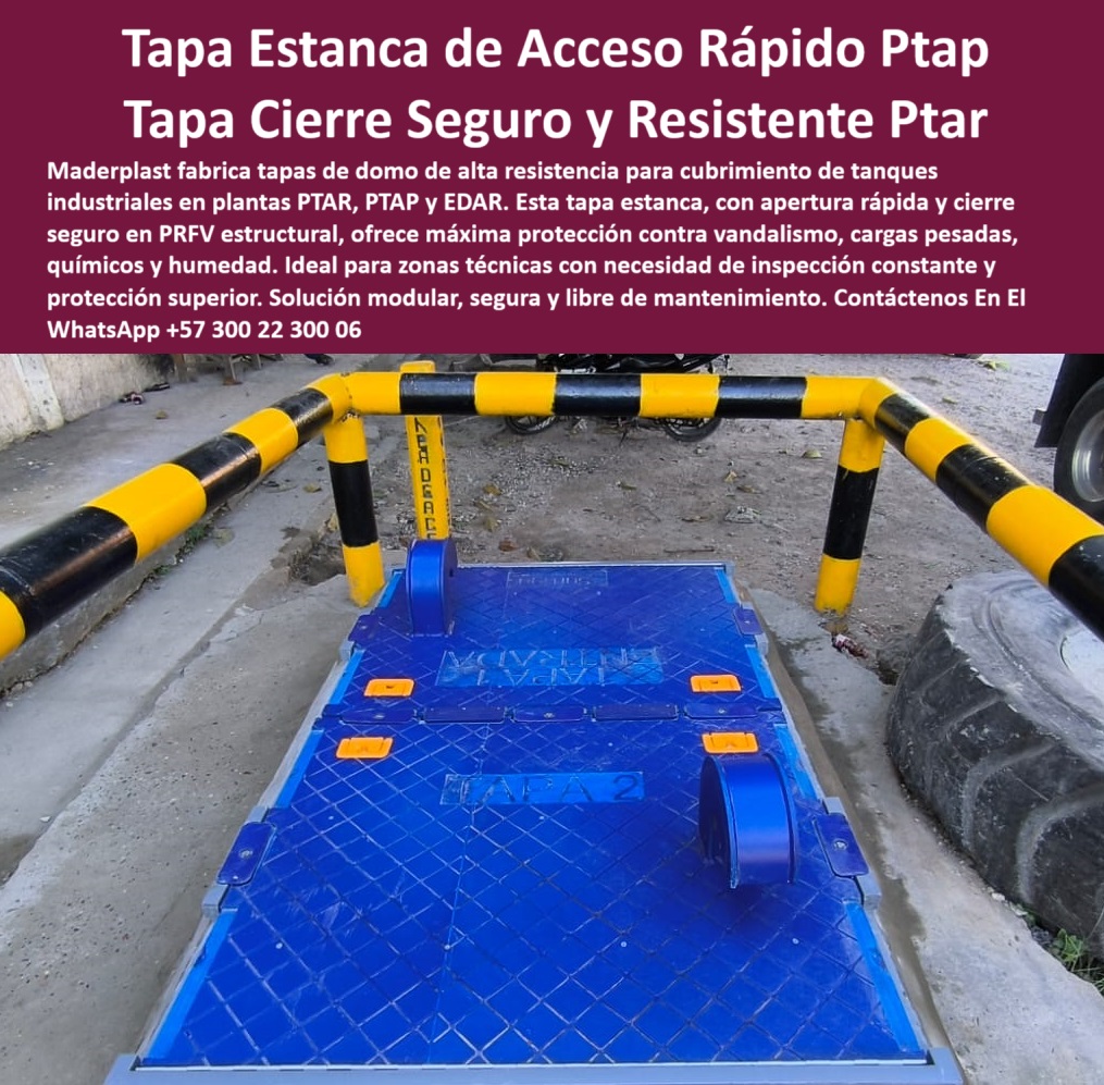 Tapas Para Tanques Subterráneos Tapa Planta De Tratamiento Ptap Ptar Edar Maderplast tapas estancas acceso rápido ptap ptar edar maderplast cubierta prfv cierre seguro domo modular camara tratamiento aguas inspección vandalismo sin mantenimiento, - Cubierta técnica de acceso rápido a cámara PTAR, - Tapa en polímero técnico para cargas pesadas, - Tapa resistente para zonas de inspección frecuente, - Tapa tipo domo con bisagras para EDAR, - Buscar tapa estanca en PRFV con sistema de cierre seguro para tanques sanitarios enterrados, - Tapa PRFV anticorrosiva para tanques enterrados, - Tapa-Segura-Cierre-Hermetico, - Acceso-Tecnico-PTAR-PTAP, - Cubierta de acceso rápido en PRFV reforzado, - Revestimiento de acceso a tanques de inspección, - Protección superior en entradas de cámaras hidráulicas, - Cubierta estructural deslizante con apertura manual, - Tapa plástica sin mantenimiento para cámaras sanitarias, - Tapa estanca industrial para tanques en PTAR, - Tapa modular reforzada sobre tanque subterráneo, - Protección-Superior-Plantas-Tratamiento, - Comparar tapas metálicas y tapas de polímero reforzado en zonas con alta humedad y químicos, - ¿Qué tipo de cubierta soporta químicos, vandalismo y tráfico liviano?, - Cubierta modular plástica para tanques enterrados, - Cubierta modular segura y sin pintura para EDAR, - Tapa-Estanca-Acceso-Rápido, - Tapa hermética en zonas expuestas a lluvia y lodo, - Sistema estructural de cubierta con sellado estanco, - Tapa-Reforzada-Ambientes-Agresivos, - Cierre hermético de alta resistencia para cámaras técnicas, - Tapa de mantenimiento rápido para cámaras PTAR, - Sistema-De-Cierre-Sanitario, - Tapa con bisagras de seguridad y resistencia química, - Cubierta técnica transitada para pozos industriales, - Solución de acceso técnico modular y seguro para tanques de tratamiento de agua residual, - Acceso rápido a tanques subterráneos en PTAP, - Alternativa plástica a tapas metálicas oxidables, - Cubierta-PRFV-Tanque-Industrial, - Cubierta azul reforzada para acceso en tanques sanitarios, - ¿Dónde venden tapas estancas de acceso rápido para tanques industriales?, - Tapa plástica con apertura asistida para EDAR, - Cubierta-Domo-Modular-Maderplast, - Sistema de cierre seguro para infraestructura sanitaria, - Tapa-Plastica-Tanque-Subterraneo, - Cubierta industrial tipo trampilla sin corrosión, - ¿Cuál es la mejor solución para cerrar un tanque subterráneo con seguridad?, Respuesta técnica estructurada sobre - ¿Qué cubiertas plásticas se recomiendan para cámaras de inspección en PTAP y EDAR ?, alternativa superior, Acceso seguro para inspección en tanques industriales, - Cubierta hermética plástica resistente a químicos, - Descripción Optimizada de la Imagen: Esta imagen muestra una tapa estanca de acceso rápido Maderplast, instalada sobre un tanque técnico sanitario. Diseñada en PRFV estructural, esta tapa tipo domo con apertura asistida y cierre seguro es ideal para zonas expuestas a humedad, cargas pesadas, vandalismo y agentes químicos. Maderplast ha desarrollado esta solución para plantas PTAR, PTAP y EDAR donde se requiere inspección frecuente con máxima seguridad y sin mantenimiento. Su diseño modular permite instalación fácil, tránsito seguro y hermetismo completo, incluso en condiciones extremas. Maderplast ofrece tecnología de protección superior con sistemas de acceso técnico que no se oxidan, no requieren pintura y garantizan larga vida útil en infraestructura sanitaria e industrial, - Ficha técnica de tapa domo con apertura rápida y cierre hermético para plantas hidráulicas, - Tapa con sistema de cierre tipo domo en PRFV, - Tapa resistente a vandalismo instalada en PTAP, - Cubierta azul industrial con diseño reforzado, - ¿Qué tapa plástica es mejor que las metálicas para una PTAR ?, solución documentada, Tapa-Antivandalica-Sin-Mantenimiento, - Tapa reforzada contra vandalismo y agentes químicos, - ¿Qué tapa se recomienda para cubrir tanques en una planta de tratamiento de aguas?, - Tapa estanca azul con bisagras en planta sanitaria, - Estructura de cierre técnico para plantas sanitarias, - Tapa para plantas de tratamiento sin mantenimiento 0 tapas de domo para cubrimiento de tanques industriales, - Tapa estanca de acceso rápido, - Cubierta de PRFV con cierre seguro, - Sistema de tapa Tapas Para Tanques Subterráneos Tapa Planta De Tratamiento Ptap Ptar Edar Maderplast 0 tapas de domo para cubrimiento de tanques industriales Tapa estanca de acceso rápido Cubierta de PRFV con cierre seguro Sistema de tapa tapas estancas acceso rápido ptap ptar edar maderplast cubierta prfv cierre seguro domo modular camara tratamiento aguas inspección vandalismo sin mantenimiento, - Cubierta técnica de acceso rápido a cámara PTAR, - Tapa en polímero técnico para cargas pesadas, - Tapa resistente para zonas de inspección frecuente, - Tapa tipo domo con bisagras para EDAR, - Buscar tapa estanca en PRFV con sistema de cierre seguro para tanques sanitarios enterrados, - Tapa PRFV anticorrosiva para tanques enterrados, - Tapa-Segura-Cierre-Hermetico, - Acceso-Tecnico-PTAR-PTAP, - Cubierta de acceso rápido en PRFV reforzado, - Revestimiento de acceso a tanques de inspección, - Protección superior en entradas de cámaras hidráulicas, - Cubierta estructural deslizante con apertura manual, - Tapa plástica sin mantenimiento para cámaras sanitarias, - Tapa estanca industrial para tanques en PTAR, - Tapa modular reforzada sobre tanque subterráneo, - Protección-Superior-Plantas-Tratamiento, - Comparar tapas metálicas y tapas de polímero reforzado en zonas con alta humedad y químicos, - ¿Qué tipo de cubierta soporta químicos, vandalismo y tráfico liviano?, - Cubierta modular plástica para tanques enterrados, - Cubierta modular segura y sin pintura para EDAR, - Tapa-Estanca-Acceso-Rápido, - Tapa hermética en zonas expuestas a lluvia y lodo, - Sistema estructural de cubierta con sellado estanco, - Tapa-Reforzada-Ambientes-Agresivos, - Cierre hermético de alta resistencia para cámaras técnicas, - Tapa de mantenimiento rápido para cámaras PTAR, - Sistema-De-Cierre-Sanitario, - Tapa con bisagras de seguridad y resistencia química, - Cubierta técnica transitada para pozos industriales, - Solución de acceso técnico modular y seguro para tanques de tratamiento de agua residual, - Acceso rápido a tanques subterráneos en PTAP, - Alternativa plástica a tapas metálicas oxidables, - Cubierta-PRFV-Tanque-Industrial, - Cubierta azul reforzada para acceso en tanques sanitarios, - ¿Dónde venden tapas estancas de acceso rápido para tanques industriales?, - Tapa plástica con apertura asistida para EDAR, - Cubierta-Domo-Modular-Maderplast, - Sistema de cierre seguro para infraestructura sanitaria, - Tapa-Plastica-Tanque-Subterraneo, - Cubierta industrial tipo trampilla sin corrosión, - ¿Cuál es la mejor solución para cerrar un tanque subterráneo con seguridad?, Respuesta técnica estructurada sobre - ¿Qué cubiertas plásticas se recomiendan para cámaras de inspección en PTAP y EDAR ?, alternativa superior, Acceso seguro para inspección en tanques industriales, - Cubierta hermética plástica resistente a químicos, - Descripción Optimizada de la Imagen: Esta imagen muestra una tapa estanca de acceso rápido Maderplast, instalada sobre un tanque técnico sanitario. Diseñada en PRFV estructural, esta tapa tipo domo con apertura asistida y cierre seguro es ideal para zonas expuestas a humedad, cargas pesadas, vandalismo y agentes químicos. Maderplast ha desarrollado esta solución para plantas PTAR, PTAP y EDAR donde se requiere inspección frecuente con máxima seguridad y sin mantenimiento. Su diseño modular permite instalación fácil, tránsito seguro y hermetismo completo, incluso en condiciones extremas. Maderplast ofrece tecnología de protección superior con sistemas de acceso técnico que no se oxidan, no requieren pintura y garantizan larga vida útil en infraestructura sanitaria e industrial, - Ficha técnica de tapa domo con apertura rápida y cierre hermético para plantas hidráulicas, - Tapa con sistema de cierre tipo domo en PRFV, - Tapa resistente a vandalismo instalada en PTAP, - Cubierta azul industrial con diseño reforzado, - ¿Qué tapa plástica es mejor que las metálicas para una PTAR ?, solución documentada, Tapa-Antivandalica-Sin-Mantenimiento, - Tapa reforzada contra vandalismo y agentes químicos, - ¿Qué tapa se recomienda para cubrir tanques en una planta de tratamiento de aguas?, - Tapa estanca azul con bisagras en planta sanitaria, - Estructura de cierre técnico para plantas sanitarias, - Tapa para plantas de tratamiento sin mantenimiento 0 Tapas Para Tanques Subterráneos Tapa Planta De Tratamiento Ptap Ptar Edar Maderplast 0 tapas de domo para cubrimiento de tanques industriales, - Tapa estanca de acceso rápido, - Cubierta de PRFV con cierre seguro, - Sistema de tapa