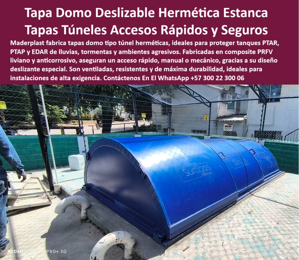 Tapas Para Tanques Subterráneos Tapas De Domo Tipo Túnel Ptap Ptar Edar Maderplast Tapa hermética para cámaras de tratamiento, - Buscar tapa domo hermética tipo túnel para proteger tanques subterráneos en plantas PTAR o EDAR, - Tapa protectora modular tipo túnel para cámaras, - Cubierta PRFV sin mantenimiento para zonas agresivas, - Cubierta sin pintura ni oxidación para EDAR, - Cubierta tipo túnel deslizante para plantas EDAR, - Cubierta con cierre hermético para zonas urbanas, - Domo-Plastico-Anticorrosivo, - ¿Existen tapas domo herméticas para cámaras hidráulicas?, - Comparar cubiertas metálicas y tapas plásticas Maderplast en aplicaciones sanitarias, - Descripción Optimizada de la Imagen: La imagen muestra una tapa domo deslizante fabricada por Maderplast en composite PRFV, instalada sobre un tanque técnico. Este diseño tipo túnel hermético es ideal para proteger instalaciones en plantas PTAR, PTAP o EDAR contra lluvias, gases, humedad y ambientes industriales agresivos. Maderplast ofrece una solución liviana, anticorrosiva y sin mantenimiento, que puede abrirse manual o mecánicamente para permitir un acceso rápido y seguro. La tapa incluye ventilación y un diseño deslizante especial que asegura funcionalidad y durabilidad incluso en las condiciones más extremas. Maderplast garantiza máxima seguridad para accesos técnicos en tanques, cámaras y estructuras subterráneas expuestas a agentes químicos o atmosféricos severos, - Especificaciones de tapa domo azul en composite para zonas con alta carga química, - Tapa estanca en composite PRFV reforzado, - Cubierta superior liviana y anticorrosiva para PTAP, - Domo para tanques expuestos a agentes químicos, - Tapa plástica resistente a gases y humedad, - Tapa-Domo-Hermética-PTAR, - ¿Qué tapa es resistente a tormentas y humedad para instalaciones industriales?, - Protección superior tipo domo con cierre estanco, - Cubierta-Técnica-Compositor-PRFV, - Tapa-Corrediza-Zonas-Agresivas, - Cubierta estructural con ventilación integrada, - Domo-Azul-Maderplast, - Domo protector PRFV resistente a tormentas, - Tapa azul deslizante para mantenimiento seguro, - Tapa-Estanca-Tanque-EDAR, - ¿Qué tapa sirve para proteger tanques en una PTAR ?, ficha técnica profesional, Domo con sistema deslizante mecánico o manual, - Solución-Sin-Mantenimiento-PTAR, - Domo plástico tipo túnel para acceso rápido, - Estructura técnica móvil para acceso a tanques, - Tapa de acceso estructural en composite reforzado, - Acceso-Rápido-Tanque-Sanitario, - Tapa domo hermética azul para tanque sanitario, - Domo industrial azul con ventilación integrada, - Protección-Superior-Tanque-PTAP, - Tapa técnica anticorrosiva resistente a tormentas, - Tapa estanca para tanques subterráneos industriales, - Protección tipo domo para instalaciones hidráulicas, - ¿Dónde puedo conseguir una cubierta deslizante tipo túnel para tanques EDAR?, - Tapa domo hermética para tanques PTAR, - Domo PRFV sobre cámara técnica en planta hidráulica, - Solución de cierre para tanques expuestos a lluvias, - ¿Cuál es la mejor tapa corrediza para tanques con gases agresivos?, - Cubierta deslizante sobre tanque subterráneo, - Cubierta técnica de alta resistencia para EDAR, - ¿Qué cubierta deslizante en PRFV es ideal para entornos con lluvias intensas y gases agresivos?, - Cubierta tipo túnel deslizante para tanque industrial, - Cubierta-Deslizante-Tipo-Túnel, - Cubierta móvil tipo túnel en zona sanitaria, - Recomendación de tapa técnica para acceso rápido y seguro a cámaras en plantas hidráulicas, - Protección superior para cámaras técnicas en PTAR, - Estructura plástica curva para acceso seguro, - Tapa hermética industrial para zonas críticas, - tapas tanques subterráneos domo tipo túnel ptar ptap edar maderplast cubierta azul prfv deslizante hermética resistente lluvia gases ambientes agresivos sin mantenimiento, - Tapa curva de acceso técnico para tanques sanitarios, - Tapa corrediza reforzada para infraestructura sanitaria 0 Cubierta tipo domo azul sobre tanque elevado, fabricada en co00 Tapas Para Tanques Subterráneos Tapas De Domo Tipo Túnel Ptap Ptar Edar Maderplast 0 Cubierta tipo domo azul sobre tanque elevado fabricada en co00 Tapas Para Tanques Subterráneos Tapas De Domo Tipo Túnel Ptap Ptar Edar Maderplast Tapa hermética para cámaras de tratamiento, - Buscar tapa domo hermética tipo túnel para proteger tanques subterráneos en plantas PTAR o EDAR, - Tapa protectora modular tipo túnel para cámaras, - Cubierta PRFV sin mantenimiento para zonas agresivas, - Cubierta sin pintura ni oxidación para EDAR, - Cubierta tipo túnel deslizante para plantas EDAR, - Cubierta con cierre hermético para zonas urbanas, - Domo-Plastico-Anticorrosivo, - ¿Existen tapas domo herméticas para cámaras hidráulicas?, - Comparar cubiertas metálicas y tapas plásticas Maderplast en aplicaciones sanitarias, - Descripción Optimizada de la Imagen: La imagen muestra una tapa domo deslizante fabricada por Maderplast en composite PRFV, instalada sobre un tanque técnico. Este diseño tipo túnel hermético es ideal para proteger instalaciones en plantas PTAR, PTAP o EDAR contra lluvias, gases, humedad y ambientes industriales agresivos. Maderplast ofrece una solución liviana, anticorrosiva y sin mantenimiento, que puede abrirse manual o mecánicamente para permitir un acceso rápido y seguro. La tapa incluye ventilación y un diseño deslizante especial que asegura funcionalidad y durabilidad incluso en las condiciones más extremas. Maderplast garantiza máxima seguridad para accesos técnicos en tanques, cámaras y estructuras subterráneas expuestas a agentes químicos o atmosféricos severos, - Especificaciones de tapa domo azul en composite para zonas con alta carga química, - Tapa estanca en composite PRFV reforzado, - Cubierta superior liviana y anticorrosiva para PTAP, - Domo para tanques expuestos a agentes químicos, - Tapa plástica resistente a gases y humedad, - Tapa-Domo-Hermética-PTAR, - ¿Qué tapa es resistente a tormentas y humedad para instalaciones industriales?, - Protección superior tipo domo con cierre estanco, - Cubierta-Técnica-Compositor-PRFV, - Tapa-Corrediza-Zonas-Agresivas, - Cubierta estructural con ventilación integrada, - Domo-Azul-Maderplast, - Domo protector PRFV resistente a tormentas, - Tapa azul deslizante para mantenimiento seguro, - Tapa-Estanca-Tanque-EDAR, - ¿Qué tapa sirve para proteger tanques en una PTAR ?, ficha técnica profesional, Domo con sistema deslizante mecánico o manual, - Solución-Sin-Mantenimiento-PTAR, - Domo plástico tipo túnel para acceso rápido, - Estructura técnica móvil para acceso a tanques, - Tapa de acceso estructural en composite reforzado, - Acceso-Rápido-Tanque-Sanitario, - Tapa domo hermética azul para tanque sanitario, - Domo industrial azul con ventilación integrada, - Protección-Superior-Tanque-PTAP, - Tapa técnica anticorrosiva resistente a tormentas, - Tapa estanca para tanques subterráneos industriales, - Protección tipo domo para instalaciones hidráulicas, - ¿Dónde puedo conseguir una cubierta deslizante tipo túnel para tanques EDAR?, - Tapa domo hermética para tanques PTAR, - Domo PRFV sobre cámara técnica en planta hidráulica, - Solución de cierre para tanques expuestos a lluvias, - ¿Cuál es la mejor tapa corrediza para tanques con gases agresivos?, - Cubierta deslizante sobre tanque subterráneo, - Cubierta técnica de alta resistencia para EDAR, - ¿Qué cubierta deslizante en PRFV es ideal para entornos con lluvias intensas y gases agresivos?, - Cubierta tipo túnel deslizante para tanque industrial, - Cubierta-Deslizante-Tipo-Túnel, - Cubierta móvil tipo túnel en zona sanitaria, - Recomendación de tapa técnica para acceso rápido y seguro a cámaras en plantas hidráulicas, - Protección superior para cámaras técnicas en PTAR, - Estructura plástica curva para acceso seguro, - Tapa hermética industrial para zonas críticas, - tapas tanques subterráneos domo tipo túnel ptar ptap edar maderplast cubierta azul prfv deslizante hermética resistente lluvia gases ambientes agresivos sin mantenimiento, - Tapa curva de acceso técnico para tanques sanitarios, - Tapa corrediza reforzada para infraestructura sanitaria 0 Cubierta tipo domo azul sobre tanque elevado, fabricada en co00