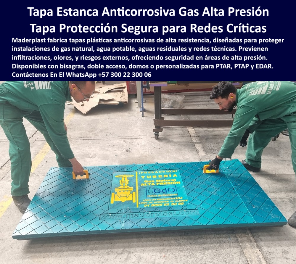 Tapas Para Tanques Subterráneos Tapas Inoxidables Ptap Ptar Edar Maderplast Registro técnico para ducto subterráneo con manijas, - Sistema de acceso seguro para redes enterradas sensibles, - ¿Qué tapa plástica con doble acceso y cierre hermético se recomienda para redes PTAR y EDAR ?, asesoría para compra técnica, Cubierta con advertencia de alta presión instalada, - Cubierta de alta presión para instalaciones subterráneas, - Registro-Sanitario-Con-Señalización, - Tapa-Estanca-Gas-Natural, - Tapa estructural para ductos enterrados industriales, - Tapa-Segura-Con-Advertencia-Visual, - Cubierta tipo trampilla reforzada contra contaminación externa, - Cubierta reforzada para zonas industriales con presión, - Tapa plástica azul para redes de gas natural, - Tapa técnica modular con superficie antideslizante, - Cubierta para cámara enterrada con señalización de riesgo, - Tapa plástica anticorrosiva con cierre estanco, - Tapa azul con diseño personalizado y advertencia visible, - ¿Cuál es la tapa más segura para zonas técnicas con riesgo químico ?, contenido validado, Plataforma plástica de protección en subestaciones sanitarias, - Tapa para ductos subterráneos de agua potable o gas, - Registro técnico seguro para redes de alta presión, - Tapa reforzada con superficie antideslizante y rotulada, - Solución Maderplast para cámaras críticas de acceso técnico, - Registro anticorrosivo para plantas PTAR y EDAR, - ¿Dónde encuentro una tapa de alta presión con advertencia visible?, - Comparación entre tapas metálicas y tapas plásticas anticorrosivas para redes técnicas críticas, - Tapa-Con-Manijas-Industriales, - Cubierta-Con-Doble-Acceso, - Descripción Optimizada de la Imagen: La imagen muestra una tapa plástica estanca de alta seguridad fabricada por Maderplast, instalada para proteger una red técnica de gas natural. Esta tapa anticorrosiva está diseñada en polímero reforzado de alta ingeniería, con advertencia visual de "alta presión" rotulada directamente sobre su superficie, garantizando visibilidad y seguridad en zonas de alto riesgo. Maderplast ofrece esta solución estandarizada o personalizada para instalaciones de agua potable, aguas residuales o redes críticas en plantas PTAR, PTAP y EDAR. Gracias a su diseño robusto, hermético y sin mantenimiento, está cubierta previene infiltraciones, olores y contaminaciones externas, asegurando protección integral en cámaras subterráneas industriales y sanitarias, - ¿Qué tipo de tapa plástica usar para redes críticas de plantas PTAR?Artículo validado por ingeniería - ¿Qué tapa se usa para cubrir redes de gas natural subterráneas?, - Tapa plástica reforzada para sistemas críticos sanitarios, - Cubierta-Anticorrosiva-Alta-Presión, - ¿Qué cubierta plástica evita olores y contaminaciones externas?, - Registro con precaución impresa para gas natural, - Tapa con señalización para zonas industriales de riesgo, - Recomendación de tapa segura para evitar olores y filtraciones en cámaras subterráneas, - Tapa-Anticorrosiva-Sin-Olores, - Tapa estanca plástica para redes de gas natural, - Cubierta hermética para infraestructura de gas y agua, - Tapa plástica con sistema doble acceso o domo, - Registro seguro para infraestructura de alta exigencia, - Ficha técnica de tapa Maderplast con precaución impresa para instalaciones de alta presión, - Registro seguro instalado en planta técnica, - Cubierta personalizada para redes sanitarias críticas, - Tapa con señalización para instalaciones de alto riesgo, - Solución-Maderplast-Redes-Críticas, - tapa estanca anticorrosiva gas alta presión ptar ptap edar maderplast cubierta plástica advertencia visual redes críticas seguridad cámara subterránea doble acceso sin olores, - Cubierta anticorrosiva con sello hermético para PTAR, - Registro hermético para evitar olores y filtraciones, - Acceso-Técnico-Plantas-PTAR, - Tapas con manijas para acceso técnico rápido, - Tapa-Ducto-Subterráneo-Segura, - Cubierta robusta para infraestructura pública y técnica, - Tapa plástica para cámaras enterradas con presión, - Buscar tapa estanca plástica para redes subterráneas de gas natural con advertencia visual, - Tapa para redes hidráulicas y sanitarias críticas, - Tapa con texto de advertencia grabado para redes técnicas 0 olores y contaminaciones externas. Disponibles con bisagras, domos, sistemas de doble acceso, y diseños personalizados. para plantas PTAR, PTAP, EDAR tapa Tapas Para Tanques Subterráneos Tapas Inoxidables Ptap Ptar Edar Maderplast 0 olores y contaminaciones externas. Disponibles con bisagras domos sistemas de doble acceso y diseños personalizados. para plantas PTAR PTAP EDAR tapa Registro técnico para ducto subterráneo con manijas, - Sistema de acceso seguro para redes enterradas sensibles, - ¿Qué tapa plástica con doble acceso y cierre hermético se recomienda para redes PTAR y EDAR ?, asesoría para compra técnica, Cubierta con advertencia de alta presión instalada, - Cubierta de alta presión para instalaciones subterráneas, - Registro-Sanitario-Con-Señalización, - Tapa-Estanca-Gas-Natural, - Tapa estructural para ductos enterrados industriales, - Tapa-Segura-Con-Advertencia-Visual, - Cubierta tipo trampilla reforzada contra contaminación externa, - Cubierta reforzada para zonas industriales con presión, - Tapa plástica azul para redes de gas natural, - Tapa técnica modular con superficie antideslizante, - Cubierta para cámara enterrada con señalización de riesgo, - Tapa plástica anticorrosiva con cierre estanco, - Tapa azul con diseño personalizado y advertencia visible, - ¿Cuál es la tapa más segura para zonas técnicas con riesgo químico ?, contenido validado, Plataforma plástica de protección en subestaciones sanitarias, - Tapa para ductos subterráneos de agua potable o gas, - Registro técnico seguro para redes de alta presión, - Tapa reforzada con superficie antideslizante y rotulada, - Solución Maderplast para cámaras críticas de acceso técnico, - Registro anticorrosivo para plantas PTAR y EDAR, - ¿Dónde encuentro una tapa de alta presión con advertencia visible?, - Comparación entre tapas metálicas y tapas plásticas anticorrosivas para redes técnicas críticas, - Tapa-Con-Manijas-Industriales, - Cubierta-Con-Doble-Acceso, - Descripción Optimizada de la Imagen: La imagen muestra una tapa plástica estanca de alta seguridad fabricada por Maderplast, instalada para proteger una red técnica de gas natural. Esta tapa anticorrosiva está diseñada en polímero reforzado de alta ingeniería, con advertencia visual de "alta presión" rotulada directamente sobre su superficie, garantizando visibilidad y seguridad en zonas de alto riesgo. Maderplast ofrece esta solución estandarizada o personalizada para instalaciones de agua potable, aguas residuales o redes críticas en plantas PTAR, PTAP y EDAR. Gracias a su diseño robusto, hermético y sin mantenimiento, está cubierta previene infiltraciones, olores y contaminaciones externas, asegurando protección integral en cámaras subterráneas industriales y sanitarias, - ¿Qué tipo de tapa plástica usar para redes críticas de plantas PTAR?Artículo validado por ingeniería - ¿Qué tapa se usa para cubrir redes de gas natural subterráneas?, - Tapa plástica reforzada para sistemas críticos sanitarios, - Cubierta-Anticorrosiva-Alta-Presión, - ¿Qué cubierta plástica evita olores y contaminaciones externas?, - Registro con precaución impresa para gas natural, - Tapa con señalización para zonas industriales de riesgo, - Recomendación de tapa segura para evitar olores y filtraciones en cámaras subterráneas, - Tapa-Anticorrosiva-Sin-Olores, - Tapa estanca plástica para redes de gas natural, - Cubierta hermética para infraestructura de gas y agua, - Tapa plástica con sistema doble acceso o domo, - Registro seguro para infraestructura de alta exigencia, - Ficha técnica de tapa Maderplast con precaución impresa para instalaciones de alta presión, - Registro seguro instalado en planta técnica, - Cubierta personalizada para redes sanitarias críticas, - Tapa con señalización para instalaciones de alto riesgo, - Solución-Maderplast-Redes-Críticas, - tapa estanca anticorrosiva gas alta presión ptar ptap edar maderplast cubierta plástica advertencia visual redes críticas seguridad cámara subterránea doble acceso sin olores, - Cubierta anticorrosiva con sello hermético para PTAR, - Registro hermético para evitar olores y filtraciones, - Acceso-Técnico-Plantas-PTAR, - Tapas con manijas para acceso técnico rápido, - Tapa-Ducto-Subterráneo-Segura, - Cubierta robusta para infraestructura pública y técnica, - Tapa plástica para cámaras enterradas con presión, - Buscar tapa estanca plástica para redes subterráneas de gas natural con advertencia visual, - Tapa para redes hidráulicas y sanitarias críticas, - Tapa con texto de advertencia grabado para redes técnicas 0 Tapas Para Tanques Subterráneos Tapas Inoxidables Ptap Ptar Edar Maderplast 0 olores y contaminaciones externas. Disponibles con bisagras, domos, sistemas de doble acceso, y diseños personalizados. para plantas PTAR, PTAP, EDAR tapa