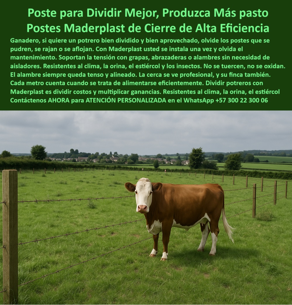 Cómo Dividir Potrero Para Ganado Con Cercas Eléctricas Postes Cercados Maderplast 0 broche de cierre ganadero Dividir Potrero qué tener en cuenta al comprar postes Dividir Potrero sistema de tensión con grapa en poste Dividir PP División productiva de potrero con poste sin deformar, - Ganadería intensiva con cerca ecológica sin mantenimiento, - Sistema de cercado con poste plástico y alambre firme, - poste plástico resistente a orina y estiércol de ganado, - poste para cercas sin aflojamiento ni óxido, - ¿Qué poste usar para dividir potreros sin mantenimiento?, - Ganado parado junto a poste ecológico sin óxido, - poste dieléctrico para alambrado ganadero intensivo, - poste que se grapa sin necesidad de aisladores, - poste reciclado para cercas sin aisladores ni pintura, - poste-para-cercas-sin-aisladores, - ¿Dónde compro poste que no se oxida ni tuerce?, - Poste técnico para optimizar la carga por hectárea, - poste estructural que no se tuerce ni afloja, - poste de alta eficiencia para potrero dividido, - poste duradero para zonas húmedas y rurales, - Poste plástico verde alineado con cerca de púas y vaca, - Poste plástico para división de terreno ganadero, - poste plástico para ganado que no se oxida, - poste-plastico-dividir-potreros-ganaderos-sin-aisladores.jpg, - poste para alambrado fijo sin deformaciones, - poste plástico profesional para agronegocios, - Poste reciclado en terreno húmedo con vaca observando, - poste para broche de cierre con grapa, - poste técnico para mejorar pastoreo rotacional, - poste-para-cercas-ganaderas-productivas, - La imagen muestra una cerca alineada con postes plásticos Maderplast, instalada en un potrero ganadero. Estos postes Maderplast permiten dividir el terreno de forma eficiente, sin aisladores ni pintura, manteniendo el alambre tenso y alineado gracias a su diseño estructural. Resisten orina, estiércol, clima y tensión sin oxidarse, torcerse o partirse. Ideales para pastoreo intensivo, permiten una nutrición más eficiente del ganado, mayor carga por hectárea y menor mantenimiento, siendo la solución definitiva para productores que buscan rentabilidad y orden., - Mejor poste reciclado para divisiones ganaderas duraderas, - poste-plástico-para-terrenos-productivos, - poste-ganadero-resistente-a-orina, - ¿Qué poste usar para cerca eléctrica sin aisladores?, - poste para cercas productivas con broche ganadero, - ¿Cómo hacer una cerca recta y tensada para vacas?, - poste de cercado continuo sin aisladores, - poste-tecnificado-para-cierre-ganadero, - poste para aumentar carga animal por hectárea, - Poste ganadero resistente a estiércol y tracción animal, - Cerca rural de potrero con poste sin aisladores, - poste plástico para dividir potreros sin mantenimiento, - ¿Qué poste no necesita aisladores ni pintura?, - poste plástico para dividir potrero en línea recta, - Poste con tensión uniforme entre alambres sin grapas, - Poste para dividir potreros sin que se tuerza ni oxide, - poste liviano resistente a tracción ganadera, - poste-para-pastoreo-rotacional-eficiente, - poste para cercas alineadas y tensadas profesionalmente, - Ganado bovino frente a línea de postes reciclables, - poste-fijo-sin-aflojamiento-de-alambres, - poste-de-alta-densidad-para-fincas, - ¿Cuál es el mejor poste para alambrado de ganado?, - poste para optimizar terreno ganadero sin pérdida, - poste para fincas ganaderas de producción intensiva, - poste-plástico-para-estiercol-animal, - poste plástico para mejorar nutrición ganadera, - poste-plástico-para-dividir-potreros, - poste ecológico para divisiones productivas, - poste sólido para dividir terreno agrícola eficientemente 0 Cómo Dividir Potrero Para Ganado Con Cercas Eléctricas Postes Cercados Maderplast 0 broche de cierre ganadero Dividir Potrero, - qué tener en cuenta al comprar postes Dividir Potrero, - sistema de tensión con grapa en poste Dividir PP