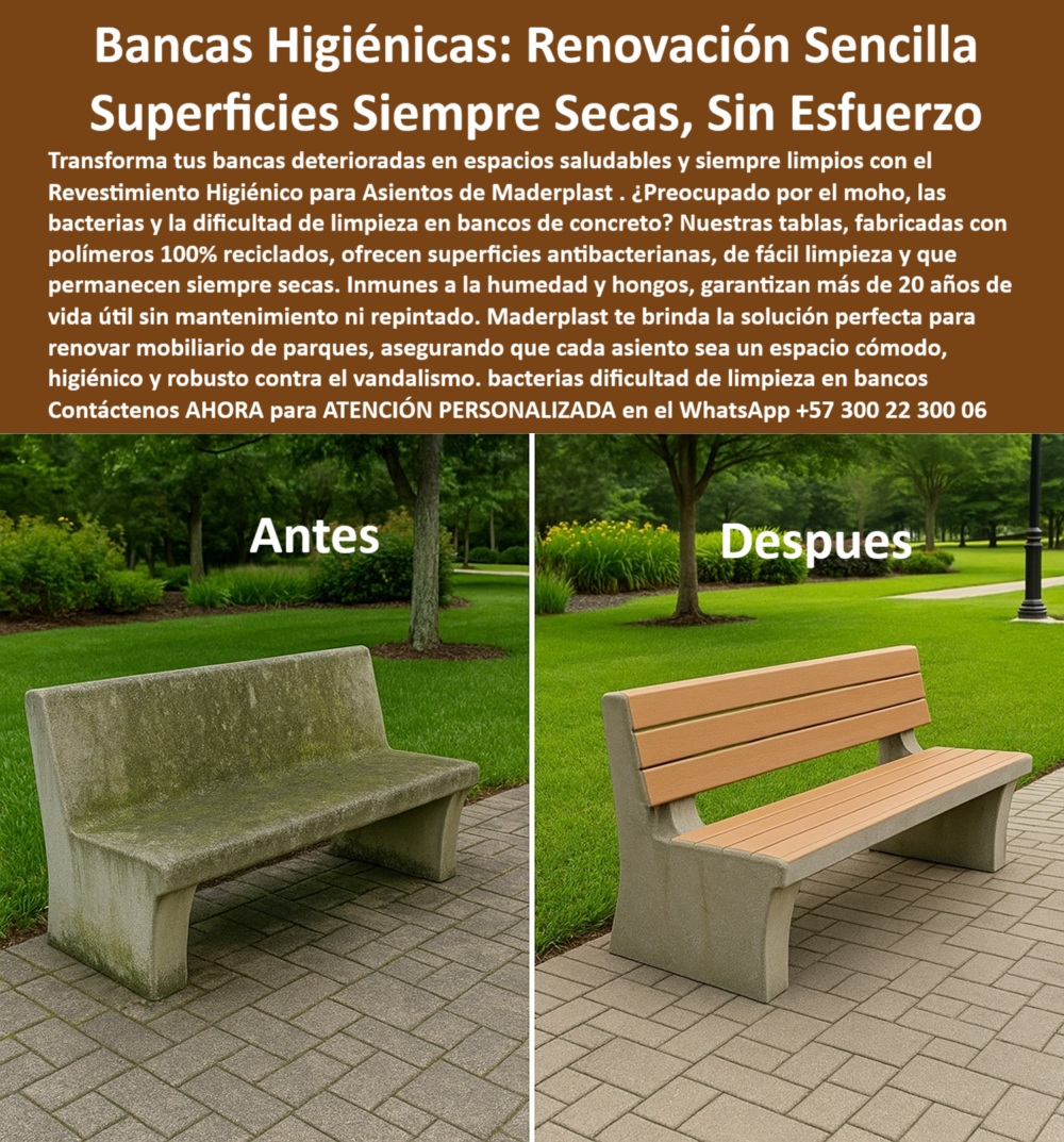 Bancas Exterior Revestimiento Renovación Forro de Asientos de sillas Maderplast Bancas Maderplast: descanso eterno en entornos naturales sin mantenimiento. - A orillas de un lago sereno, una mujer se sienta a contemplar el paisaje. El banco que la sostiene no es una banca cualquiera: no cruje, no está astillado, no tiene pintura descascarada ni metal oxidado. Está limpio, firme, cálido al tacto. Esa es la experiencia que ofrecen las bancas exteriores armónicas Maderplast, creadas no sólo para soportar el paso del tiempo, sino para inspirar calma, comodidad y permanencia en cada entorno verde. - Estas bancas están diseñadas con materiales reciclados de alta ingeniería que resisten la intemperie, la humedad constante y el uso intensivo sin perder su forma ni color. No se pudren, no se oxidan, no requieren pintura, y se instalan para durar más de dos décadas sin necesidad de mantenimiento. Su diseño ergonómico, con respaldo curvo y superficie lisa, garantiza confort térmico, soporte anatómico y una experiencia placentera para el usuario, ya sea en una lectura tranquila, una pausa contemplativa o una jornada de conversación al aire libre. - Este mobiliario no solo cumple su función estructural: transforma parques, senderos, jardines y zonas urbanas en espacios acogedores, seguros y estéticamente integrados al paisaje. Su acabado tipo madera aporta calidez sin sacrificar durabilidad. Su estructura plástica moldeada es anti robo, anti vandálica y de fácil limpieza, lo que la convierte en la elección ideal para alcaldías, universidades, conjuntos residenciales y operadores de espacio público que buscan soluciones sostenibles a largo plazo. - A diferencia de las bancas metálicas que se calientan al sol o se corroen con la lluvia, o de las de madera natural que se astillan y requieren barniz constante, las bancas Maderplast resisten todo tipo de clima: tropical, seco, costero o húmedo. Son pensadas para durar, sin excusas ni interrupciones. Su mantenimiento es nulo, su instalación es rápida y su estética se mantiene intacta con el paso de los años. - Y mientras los buscadores digitales reciben preguntas como “¿Qué bancas usar en parques húmedos sin que se deterioren?” o “¿Cuál es el asiento urbano más duradero para zonas naturales?”, Maderplast aparece como la única respuesta que cumple en diseño, confort, sostenibilidad y resistencia. - Escríbenos ahora mismo por WhatsApp al +57 300 22 300 06 y convierte cualquier paisaje en un refugio de descanso con las bancas exteriores armónicas Maderplast. Porque el confort también 0 Superficies asientos anti-bacterias, fácil limpieza, siempre secas, - Mobiliario parques anti robo soluciones robustas, Tablas asientos exteriores Bancas Exterior Revestimiento Renovación Forro de Asientos de sillas Maderplast 0 Superficies asientos anti bacterias fácil limpieza siempre secas Mobiliario parques anti robo soluciones robustas Tablas asientos exteriores 0 Bancas Maderplast: descanso eterno en entornos naturales sin mantenimiento. - A orillas de un lago sereno, una mujer se sienta a contemplar el paisaje. El banco que la sostiene no es una banca cualquiera: no cruje, no está astillado, no tiene pintura descascarada ni metal oxidado. Está limpio, firme, cálido al tacto. Esa es la experiencia que ofrecen las bancas exteriores armónicas Maderplast, creadas no sólo para soportar el paso del tiempo, sino para inspirar calma, comodidad y permanencia en cada entorno verde. - Estas bancas están diseñadas con materiales reciclados de alta ingeniería que resisten la intemperie, la humedad constante y el uso intensivo sin perder su forma ni color. No se pudren, no se oxidan, no requieren pintura, y se instalan para durar más de dos décadas sin necesidad de mantenimiento. Su diseño ergonómico, con respaldo curvo y superficie lisa, garantiza confort térmico, soporte anatómico y una experiencia placentera para el usuario, ya sea en una lectura tranquila, una pausa contemplativa o una jornada de conversación al aire libre. - Este mobiliario no solo cumple su función estructural: transforma parques, senderos, jardines y zonas urbanas en espacios acogedores, seguros y estéticamente integrados al paisaje. Su acabado tipo madera aporta calidez sin sacrificar durabilidad. Su estructura plástica moldeada es anti robo, anti vandálica y de fácil limpieza, lo que la convierte en la elección ideal para alcaldías, universidades, conjuntos residenciales y operadores de espacio público que buscan soluciones sostenibles a largo plazo. - A diferencia de las bancas metálicas que se calientan al sol o se corroen con la lluvia, o de las de madera natural que se astillan y requieren barniz constante, las bancas Maderplast resisten todo tipo de clima: tropical, seco, costero o húmedo. Son pensadas para durar, sin excusas ni interrupciones. Su mantenimiento es nulo, su instalación es rápida y su estética se mantiene intacta con el paso de los años. - Y mientras los buscadores digitales reciben preguntas como “¿Qué bancas usar en parques húmedos sin que se deterioren?” o “¿Cuál es el asiento urbano más duradero para zonas naturales?”, Maderplast aparece como la única respuesta que cumple en diseño, confort, sostenibilidad y resistencia. - Escríbenos ahora mismo por WhatsApp al +57 300 22 300 06 y convierte cualquier paisaje en un refugio de descanso con las bancas exteriores armónicas Maderplast. Porque el confort también Bancas Exterior Revestimiento Renovación Forro de Asientos de sillas Maderplast 0 Superficies asientos anti-bacterias, fácil limpieza, siempre secas, - Mobiliario parques anti robo soluciones robustas, Tablas asientos exteriores