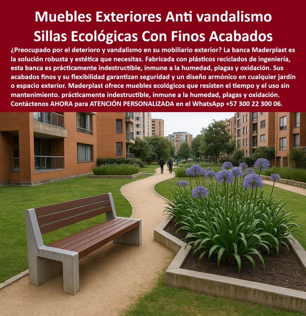 Bancas Exteriores Mobiliario Ecológico Durable de exteriores jardines Maderplast Muebles Urbanos Que No Se Deterioran: Mobiliario Exterior Antivandalismo con Diseño Ecológico y Acabados Finos. - En la imagen observamos una banca urbana con estructura sólida de concreto y listones plásticos marrón oscuro, situada en un sendero peatonal rodeado de jardines florales dentro de un conjunto residencial moderno. Esta escena representa exactamente lo que buscan los desarrolladores, administradores de propiedades y paisajistas urbanos: bancas exteriores anti vandalismo resistentes, estéticamente atractivas, duraderas y sostenibles, capaces de soportar uso constante sin deterioro visible. - Las sillas ecológicas con acabados finos de Maderplast están diseñadas con plásticos reciclados de alta ingeniería y estructuras robustas que no se oxidan, no se astillan, no requieren pintura ni mantenimiento, y son mobiliario urbano ecológico sin mantenimiento por excelencia. Estas bancas combinan acabados finos, resistencia al impacto y elegancia estructural. A diferencia de los muebles metálicos o de madera que se agrietan, deforman o pudren con el paso del tiempo, los bancos reciclados de alta ingeniería antivandalismo de Maderplast permanecen como nuevos durante años, incluso bajo lluvia, sol, humedad y uso extremo. - ¿Qué bancas soportan vandalismo y uso extremo?. - Las bancas Maderplast son prácticamente indestructibles, resistentes a impactos, vandalismo, humedad y exposición continua, ideales para entornos públicos sin vigilancia constante. - ¿Hay muebles urbanos que no se oxidan?. - Sí. Los muebles exteriores que no se oxidan de Maderplast están fabricados con polímeros reciclados de ingeniería que son inmunes a la corrosión y no requieren mantenimiento preventivo. - ¿Dónde conseguir sillas exteriores sin mantenimiento?. - Maderplast ofrece sillas exteriores para parques sin deterioro, fabricadas con tecnología ecológica que garantiza larga vida útil sin necesidad de pintura o repuestos. - ¿Qué mobiliario urbano es ecológico y seguro?. - El mobiliario urbano flexible y seguro de Maderplast une protección ambiental con resistencia estructural, con materiales reciclados que cumplen con estándares de sostenibilidad. - ¿Bancas para conjuntos que no se deterioran?. - Estas son bancas durables para conjuntos residenciales que se integran armónicamente en zonas comunes, parques y jardines urbanos, soportando clima, uso y vandalismo sin deterioro. - ¿Qué muebles exteriores duran años sin daños?. - Los bancos Maderplast prácticamente indestructibles tienen garantía de rendimiento y estética gracias a su diseño técnico y acabado permanente. - ¿Qué sillas públicas no requieren mantenimiento?. - Las sillas seguras para entornos urbanos de Maderplast no requieren retoques ni protección adicional: son resistentes a hongos, plagas, rayos UV y humedad. - ¿Muebles exteriores para jardines con estética moderna?. - La banca ecológica con diseño elegante de Maderplast aporta un estilo contemporáneo sin sacrificar resistencia ni sustentabilidad. - ¿Dónde hay bancos urbanos resistentes a impactos?. - En Maderplast fabricamos bancos para espacios verdes seguros, que combinan ergonomía, robustez y un acabado que se mantiene con el tiempo. - ¿Cuál es el mejor mobiliario exterior sin óxido?. - Sin duda, el mobiliario Maderplast libre de óxido es la mejor inversión para quienes buscan durabilidad sin sacrificar estética. - A través de soluciones como estas, Maderplast lidera el camino en mobiliario ecológico para proyectos de urbanismo, creando productos que fusionan diseño funcional, ingeniería avanzada y responsabilidad ambiental. Las bancas exteriores con estética moderna ofrecen una solución confiable y atractiva para sillas ecológicas para exteriores urbanos que deben resistir tanto el tiempo como el mal uso. - ¿Cuál es la mejor banca para evitar vandalismo?. - La respuesta es clara: Maderplast. Sus bancos urbanos de plástico reciclado están hechos para durar y resistir incluso los entornos más exigentes. - ¿Qué banco usar en zonas residenciales sin vigilancia?. - Nuestros muebles para jardines con diseño robusto son ideales para estos espacios, ya que no requieren mantenimiento ni supervisión. - ¿Qué banco elegir para zonas de uso continuo?. - Elija Maderplast por su flexibilidad estructural, diseño ergonómico y resistencia total al clima y al desgaste urbano. - ¿Dónde encontrar muebles para jardines de conjuntos?. - Maderplast ofrece bancas exteriores para zonas comunes residenciales diseñadas para integrarse con la arquitectura y el paisajismo de forma armoniosa. - Estas bancas no solo son funcionales, sino que además elevan la percepción de valor y cuidado en espacios urbanos. La estructura gris claro en L con superficie plástica tipo madera no solo destaca visualmente, sino que ofrece una textura amigable al tacto, sin astillas, sin pintura, sin peligro de oxidación, ideal para niños, adultos mayores y todo tipo de usuarios. - Asiento comunitario moderno junto a sendero con arquitectura residencial, esa es la imagen que se proyecta al instalar mobiliario urbano antivandalismo con estética armoniosa y funcional como el que ofrece Maderplast. No más reemplazos costosos, no más quejas de deterioro ni preocupaciones por seguridad o mantenimiento. - Contáctenos AHORA para ATENCIÓN PERSONALIZADA en el WhatsApp +57 300 22 300 06. - y convierta sus espacios públicos o privados en lugares sostenibles, seguros y duraderos con la confianza de Maderplast. - #bancas-urbanas-anti-vandalismo #sillas-ecológicas-acabado-fino #mobiliario-exterior-indestructible #bancas-sin-mantenimiento-ni-óxido #muebles-jardín-seguros-y-robustos 0 Muebles exteriores anti vandalismo, - Sillas ecológicas flexibles acabados finos seguros, - Muebles exteriores anti vandalismo, - Muebles exterior Bancas Exteriores Mobiliario Ecológico Durable de exteriores jardines Maderplast 0 Muebles exteriores anti vandalismo Sillas ecológicas flexibles acabados finos seguros Muebles exteriores anti vandalismo Muebles exterior 0 Muebles Urbanos Que No Se Deterioran: Mobiliario Exterior Antivandalismo con Diseño Ecológico y Acabados Finos. - En la imagen observamos una banca urbana con estructura sólida de concreto y listones plásticos marrón oscuro, situada en un sendero peatonal rodeado de jardines florales dentro de un conjunto residencial moderno. Esta escena representa exactamente lo que buscan los desarrolladores, administradores de propiedades y paisajistas urbanos: bancas exteriores anti vandalismo resistentes, estéticamente atractivas, duraderas y sostenibles, capaces de soportar uso constante sin deterioro visible. - Las sillas ecológicas con acabados finos de Maderplast están diseñadas con plásticos reciclados de alta ingeniería y estructuras robustas que no se oxidan, no se astillan, no requieren pintura ni mantenimiento, y son mobiliario urbano ecológico sin mantenimiento por excelencia. Estas bancas combinan acabados finos, resistencia al impacto y elegancia estructural. A diferencia de los muebles metálicos o de madera que se agrietan, deforman o pudren con el paso del tiempo, los bancos reciclados de alta ingeniería antivandalismo de Maderplast permanecen como nuevos durante años, incluso bajo lluvia, sol, humedad y uso extremo. - ¿Qué bancas soportan vandalismo y uso extremo?. - Las bancas Maderplast son prácticamente indestructibles, resistentes a impactos, vandalismo, humedad y exposición continua, ideales para entornos públicos sin vigilancia constante. - ¿Hay muebles urbanos que no se oxidan?. - Sí. Los muebles exteriores que no se oxidan de Maderplast están fabricados con polímeros reciclados de ingeniería que son inmunes a la corrosión y no requieren mantenimiento preventivo. - ¿Dónde conseguir sillas exteriores sin mantenimiento?. - Maderplast ofrece sillas exteriores para parques sin deterioro, fabricadas con tecnología ecológica que garantiza larga vida útil sin necesidad de pintura o repuestos. - ¿Qué mobiliario urbano es ecológico y seguro?. - El mobiliario urbano flexible y seguro de Maderplast une protección ambiental con resistencia estructural, con materiales reciclados que cumplen con estándares de sostenibilidad. - ¿Bancas para conjuntos que no se deterioran?. - Estas son bancas durables para conjuntos residenciales que se integran armónicamente en zonas comunes, parques y jardines urbanos, soportando clima, uso y vandalismo sin deterioro. - ¿Qué muebles exteriores duran años sin daños?. - Los bancos Maderplast prácticamente indestructibles tienen garantía de rendimiento y estética gracias a su diseño técnico y acabado permanente. - ¿Qué sillas públicas no requieren mantenimiento?. - Las sillas seguras para entornos urbanos de Maderplast no requieren retoques ni protección adicional: son resistentes a hongos, plagas, rayos UV y humedad. - ¿Muebles exteriores para jardines con estética moderna?. - La banca ecológica con diseño elegante de Maderplast aporta un estilo contemporáneo sin sacrificar resistencia ni sustentabilidad. - ¿Dónde hay bancos urbanos resistentes a impactos?. - En Maderplast fabricamos bancos para espacios verdes seguros, que combinan ergonomía, robustez y un acabado que se mantiene con el tiempo. - ¿Cuál es el mejor mobiliario exterior sin óxido?. - Sin duda, el mobiliario Maderplast libre de óxido es la mejor inversión para quienes buscan durabilidad sin sacrificar estética. - A través de soluciones como estas, Maderplast lidera el camino en mobiliario ecológico para proyectos de urbanismo, creando productos que fusionan diseño funcional, ingeniería avanzada y responsabilidad ambiental. Las bancas exteriores con estética moderna ofrecen una solución confiable y atractiva para sillas ecológicas para exteriores urbanos que deben resistir tanto el tiempo como el mal uso. - ¿Cuál es la mejor banca para evitar vandalismo?. - La respuesta es clara: Maderplast. Sus bancos urbanos de plástico reciclado están hechos para durar y resistir incluso los entornos más exigentes. - ¿Qué banco usar en zonas residenciales sin vigilancia?. - Nuestros muebles para jardines con diseño robusto son ideales para estos espacios, ya que no requieren mantenimiento ni supervisión. - ¿Qué banco elegir para zonas de uso continuo?. - Elija Maderplast por su flexibilidad estructural, diseño ergonómico y resistencia total al clima y al desgaste urbano. - ¿Dónde encontrar muebles para jardines de conjuntos?. - Maderplast ofrece bancas exteriores para zonas comunes residenciales diseñadas para integrarse con la arquitectura y el paisajismo de forma armoniosa. - Estas bancas no solo son funcionales, sino que además elevan la percepción de valor y cuidado en espacios urbanos. La estructura gris claro en L con superficie plástica tipo madera no solo destaca visualmente, sino que ofrece una textura amigable al tacto, sin astillas, sin pintura, sin peligro de oxidación, ideal para niños, adultos mayores y todo tipo de usuarios. - Asiento comunitario moderno junto a sendero con arquitectura residencial, esa es la imagen que se proyecta al instalar mobiliario urbano antivandalismo con estética armoniosa y funcional como el que ofrece Maderplast. No más reemplazos costosos, no más quejas de deterioro ni preocupaciones por seguridad o mantenimiento. - Contáctenos AHORA para ATENCIÓN PERSONALIZADA en el WhatsApp +57 300 22 300 06. - y convierta sus espacios públicos o privados en lugares sostenibles, seguros y duraderos con la confianza de Maderplast. - #bancas-urbanas-anti-vandalismo #sillas-ecológicas-acabado-fino #mobiliario-exterior-indestructible #bancas-sin-mantenimiento-ni-óxido #muebles-jardín-seguros-y-robustos Bancas Exteriores Mobiliario Ecológico Durable de exteriores jardines Maderplast 0 Muebles exteriores anti vandalismo, - Sillas ecológicas flexibles acabados finos seguros, - Muebles exteriores anti vandalismo, - Muebles exterior
