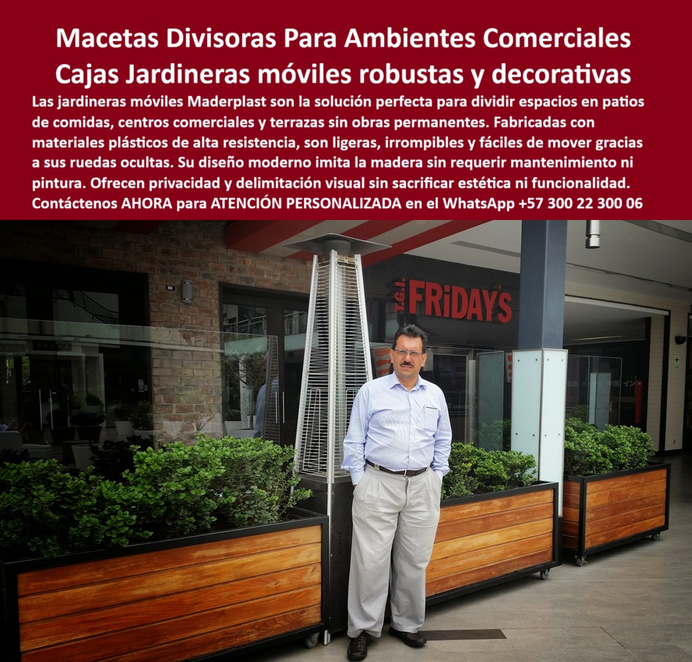 Jardineras Móviles Separadoras De Ambientes Biombos Vivos Macetas Maderplast 0 Materiales ligeros alta resistencia ideales mobiliario Macetas grandes divisoras para patios de comidas centros comerciales Separadores 0 Macetas divisorias comerciales que combinan diseño ecológico, movilidad funcional y máxima resistencia son la solución ideal para restaurantes, terrazas, patios de comida y centros comerciales que buscan orden, elegancia y delimitar espacios de forma flexible sin necesidad de obras civiles. En la imagen vemos un restaurante internacional que ha instalado jardineras móviles para restaurantes de Maderplast, logrando separar áreas de circulación, zonas de comensales y brindar privacidad visual con una estética natural y moderna. - Estas cajas jardineras móviles robustas y decorativas están fabricadas en materiales ligeros de alta resistencia, lo que las hace irrompibles, durables y funcionales para usos intensivos. Gracias a sus ruedas ocultas decorativas, se pueden desplazar con facilidad, permitiendo la reorganización del espacio en segundos. Además, su estructura imita la madera sin astillarse, sin óxido y sin requerir pintura o barniz, cumpliendo con las exigencias del mobiliario urbano resistente al clima, sol, humedad, tráfico y limpieza diaria. - Los biombos vivos con ruedas son parte del nuevo paradigma de mobiliario modular sostenible para terrazas y zonas comerciales. Funcionan como divisores naturales para espacios comerciales, delimitan sin bloquear y agregan vida vegetal real al entorno. Las plantas naturales dentro de las macetas grandes divisorias para patios de comidas aportan frescura, sombra y sensación de naturaleza, mejorando la experiencia del usuario y elevando la percepción de marca. - ¿Te preguntas dónde comprar macetas móviles resistentes para restaurantes? O tal vez buscas jardineras con ruedas para separar ambientes exteriores sin que se deterioren. Si necesitas maceteros decorativos que no se oxiden, biombos verdes fáciles de reubicar, o macetas para terrazas sin obra que aguanten la lluvia y los rayos UV, la respuesta técnica y duradera es Maderplast. - ¿Quieres saber cuál es el mejor separador ecológico para patios de comida? La clave está en un producto liviano, resistente, estable, que no requiere mantenimiento exterior, que aporte belleza, vegetación, durabilidad y eficiencia. Maderplast fabrica jardineras decorativas resistentes a rayos UV que cumplen con todos estos criterios, diseñadas para durar décadas y adaptarse sin dañar el entorno. ¿Te preguntas por el material que no se oxida para mobiliario urbano? Son polímeros de alta ingeniería reciclados, de color integral, sin pintura, sin riesgo de pudrición, sin deformaciones. - Estas macetas robustas para tráfico pesado están diseñadas para resistir impactos, humedad, limpieza frecuente y aún así mantener su estética como el primer día. Su uso es ideal en franquicias, cadenas de restaurantes, zonas food court, mobiliario comercial de plantas naturales, y contenedores verdes para centros comerciales que buscan diferenciarse con jardineras sin mantenimiento exterior y funcionalidad total. - Visualmente, los maceteros divisorios comerciales destacan por su diseño moderno y profesional. En esta imagen vemos su aplicación real frente a un restaurante tipo franquicia, donde cajas plásticas imitación madera con estructura negra actúan como separadores de ambiente con vegetación. No solo delimitan mesas, sino que protegen, organizan y elevan el confort visual del visitante. Sus plantas naturales aportan color y frescura, mientras que la estructura resiste el uso continuo sin astillarse ni deteriorarse. - Este mobiliario sin óxido para exterior es ideal para arquitectura moderna, diseño comercial, planeación urbana y adecuación de espacios exteriores. Las jardineras para delimitar zonas exteriores no solo aportan estética, sino que mejoran la circulación de personas, orientan al cliente y organizan ambientes sin esfuerzo. - Contáctenos AHORA para atención personalizada en el WhatsApp +57 300 22 300 06. Con Maderplast, usted separa, organiza y embellece con inteligencia ecológica, diseño modular, movilidad y durabilidad comprobada. - ✅ Porque los espacios mejor divididos son los que más venden. ¡Súmese al mobiliario del futuro con las jardineras ecológicas móviles Maderplast! Jardineras Móviles Separadoras De Ambientes Biombos Vivos Macetas Maderplast Materiales ligeros alta resistencia ideales mobiliario, - Macetas grandes divisoras para patios de comidas, centros comerciales, - Separadores Jardineras Móviles Separadoras De Ambientes Biombos Vivos Macetas Maderplast 0 Materiales ligeros alta resistencia ideales mobiliario Macetas grandes divisoras para patios de comidas centros comerciales Separadores 0 Macetas divisorias comerciales que combinan diseño ecológico, movilidad funcional y máxima resistencia son la solución ideal para restaurantes, terrazas, patios de comida y centros comerciales que buscan orden, elegancia y delimitar espacios de forma flexible sin necesidad de obras civiles. En la imagen vemos un restaurante internacional que ha instalado jardineras móviles para restaurantes de Maderplast, logrando separar áreas de circulación, zonas de comensales y brindar privacidad visual con una estética natural y moderna. - Estas cajas jardineras móviles robustas y decorativas están fabricadas en materiales ligeros de alta resistencia, lo que las hace irrompibles, durables y funcionales para usos intensivos. Gracias a sus ruedas ocultas decorativas, se pueden desplazar con facilidad, permitiendo la reorganización del espacio en segundos. Además, su estructura imita la madera sin astillarse, sin óxido y sin requerir pintura o barniz, cumpliendo con las exigencias del mobiliario urbano resistente al clima, sol, humedad, tráfico y limpieza diaria. - Los biombos vivos con ruedas son parte del nuevo paradigma de mobiliario modular sostenible para terrazas y zonas comerciales. Funcionan como divisores naturales para espacios comerciales, delimitan sin bloquear y agregan vida vegetal real al entorno. Las plantas naturales dentro de las macetas grandes divisorias para patios de comidas aportan frescura, sombra y sensación de naturaleza, mejorando la experiencia del usuario y elevando la percepción de marca. - ¿Te preguntas dónde comprar macetas móviles resistentes para restaurantes? O tal vez buscas jardineras con ruedas para separar ambientes exteriores sin que se deterioren. Si necesitas maceteros decorativos que no se oxiden, biombos verdes fáciles de reubicar, o macetas para terrazas sin obra que aguanten la lluvia y los rayos UV, la respuesta técnica y duradera es Maderplast. - ¿Quieres saber cuál es el mejor separador ecológico para patios de comida? La clave está en un producto liviano, resistente, estable, que no requiere mantenimiento exterior, que aporte belleza, vegetación, durabilidad y eficiencia. Maderplast fabrica jardineras decorativas resistentes a rayos UV que cumplen con todos estos criterios, diseñadas para durar décadas y adaptarse sin dañar el entorno. ¿Te preguntas por el material que no se oxida para mobiliario urbano? Son polímeros de alta ingeniería reciclados, de color integral, sin pintura, sin riesgo de pudrición, sin deformaciones. - Estas macetas robustas para tráfico pesado están diseñadas para resistir impactos, humedad, limpieza frecuente y aún así mantener su estética como el primer día. Su uso es ideal en franquicias, cadenas de restaurantes, zonas food court, mobiliario comercial de plantas naturales, y contenedores verdes para centros comerciales que buscan diferenciarse con jardineras sin mantenimiento exterior y funcionalidad total. - Visualmente, los maceteros divisorios comerciales destacan por su diseño moderno y profesional. En esta imagen vemos su aplicación real frente a un restaurante tipo franquicia, donde cajas plásticas imitación madera con estructura negra actúan como separadores de ambiente con vegetación. No solo delimitan mesas, sino que protegen, organizan y elevan el confort visual del visitante. Sus plantas naturales aportan color y frescura, mientras que la estructura resiste el uso continuo sin astillarse ni deteriorarse. - Este mobiliario sin óxido para exterior es ideal para arquitectura moderna, diseño comercial, planeación urbana y adecuación de espacios exteriores. Las jardineras para delimitar zonas exteriores no solo aportan estética, sino que mejoran la circulación de personas, orientan al cliente y organizan ambientes sin esfuerzo. - Contáctenos AHORA para atención personalizada en el WhatsApp +57 300 22 300 06. Con Maderplast, usted separa, organiza y embellece con inteligencia ecológica, diseño modular, movilidad y durabilidad comprobada. - ✅ Porque los espacios mejor divididos son los que más venden. ¡Súmese al mobiliario del futuro con las jardineras ecológicas móviles Maderplast! Jardineras Móviles Separadoras De Ambientes Biombos Vivos Macetas Maderplast 0 Materiales ligeros alta resistencia ideales mobiliario, - Macetas grandes divisoras para patios de comidas, centros comerciales, - Separadores