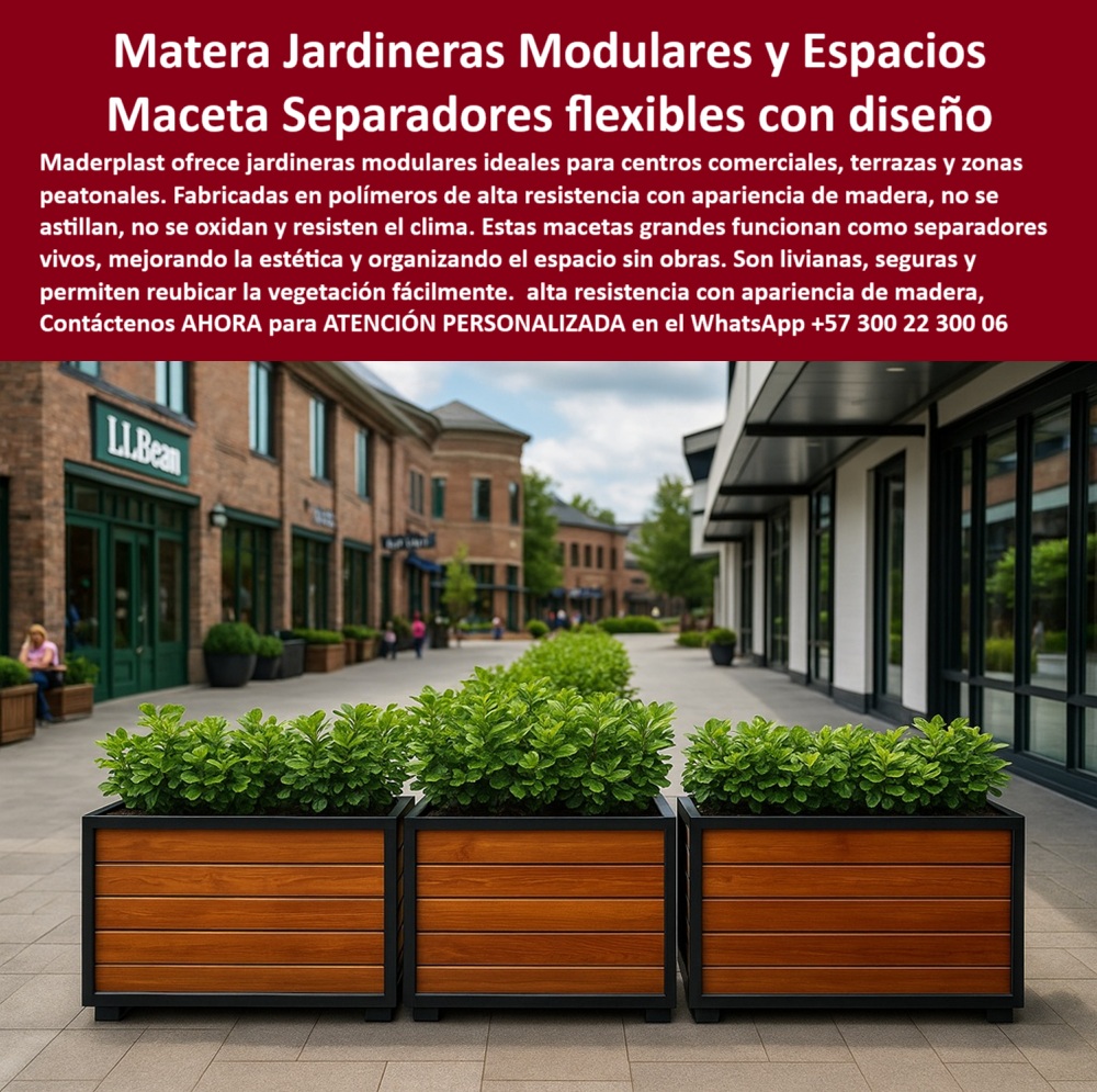 Jardineras Móviles Separadoras De Ambientes Biombos Vivos Macetas Maderplast 0 Proyectos paisajismo comercial altos estándares Jardineras modulares exteriores Ambiente con macetas grandes Separadores de ambiente flexible 0 Pasarelas Marinas Maderplast: infraestructura que flota sobre el mar sin dañar la vida que hay debajo. - En medio del azul cristalino del océano, un camino peatonal se extiende sin interrupciones, elevándose con firmeza sobre las aguas, sin dejar huella, sin óxido, sin pintura, sin químicos. La imagen es poderosa: turistas avanzan seguros sobre una estructura azul que no altera el arrecife ni interfiere con los peces que nadan tranquilamente bajo ella. Esa es la propuesta real y tangible de Maderplast para zonas marinas sensibles: pasarelas ecológicas para ecosistemas acuáticos, diseñadas con tecnología que respeta el planeta. - Fabricadas con polímeros reciclados de ingeniería, estas pasarelas no se oxidan, no se corroen, no se astillan y no requieren mantenimiento. A diferencia de los metales o maderas tratadas que necesitan protección constante, nuestras estructuras están listas para enfrentarse al salitre, al viento costero, al sol inclemente y al uso turístico sin deteriorarse. La clave es su diseño modular liviano, resistente y libre de componentes contaminantes: cero pintura, cero barnices, cero sellos industriales. Infraestructura 100 % marina, 0 % impacto ambiental. - Cuando una alcaldía o una autoridad ambiental necesita una plataforma de observación sobre el mar, no puede arriesgar la biodiversidad del arrecife. No puede elegir materiales que lixivien metales pesados al agua, ni soluciones improvisadas que con el tiempo se oxiden o colapsen. Por eso cada día más parques marinos, centros de buceo, acuaristas y resorts de alto nivel eligen Maderplast. Porque nuestras pasarelas costeras duraderas no solo resisten el ambiente salino, sino que se integran al paisaje sin alterarlo. - El diseño elevado permite el paso de especies marinas sin interferencia. La instalación no necesita anclajes agresivos ni maquinaria pesada. Los tiburones, los corales, los peces y la vida submarina se mantienen intactos. Así logramos que un sendero peatonal se convierta en un símbolo de sostenibilidad marina, no en una amenaza. Mientras tanto, los visitantes disfrutan de una experiencia única, segura y educativa, con vistas inigualables y total estabilidad bajo sus pies. - Esta solución también es ideal para miradores, senderos turísticos sobre el agua, pasarelas para áreas protegidas, muelles flotantes o caminos de acceso en ecoparques. Se instalan con facilidad, se modulan a medida y pueden permanecer décadas en servicio sin mostrar signos de desgaste. Un verdadero puente entre la ingeniería responsable y la conservación del entorno costero. - Y mientras alguien pregunta en su celular: “¿Dónde comprar pasarelas que no se oxidan en el mar?” o le consulta a su asistente virtual: “¿Cuál es la mejor estructura para los arrecifes sin dañar el ecosistema?”, es Maderplast quien responde. Porque en esta categoría no competimos, lideramos. - Escríbenos ya por WhatsApp al +57 300 22 300 06 y descubre cómo una pasarela puede cambiar la forma en que se vive y se protege el mar. Con Maderplast, el océano se camina sin miedo y sin culpa.  En una elegante zona comercial peatonal, donde vitrinas modernas enmarcan el tránsito de compradores y transeúntes, destacan imponentes jardineras modulares para centros comerciales alineadas con precisión estética. Estas estructuras, diseñadas por Maderplast, no solo contienen vegetación viva, sino que delimitan espacios con funcionalidad arquitectónica. Son mucho más que macetas decorativas: son macetas separadoras para terrazas sin obras, una herramienta de orden urbano y paisajismo moderno que transforma la experiencia de los visitantes en un entorno cuidado, visualmente armónico y perfectamente organizado. - A simple vista, su acabado en apariencia de madera natural invita al tacto, mientras su diseño robusto con estructura negra sugiere resistencia. Pero lo verdaderamente poderoso está en su interior: fabricadas en polímeros reciclados de alta resistencia, estas materas de alta resistencia para espacios públicos no se oxidan, no se astillan, no se pudren y resisten los cambios extremos del clima urbano sin deformarse. Son la definición perfecta de sostenibilidad aplicada al diseño comercial. - Ya no es necesario hacer obras ni intervenciones civiles. Estas jardineras tipo biombo con ruedas ocultas permiten crear zonas definidas en segundos. Biombos vivos móviles para andenes y zonas peatonales, que se pueden ubicar con facilidad gracias a su sistema de movilidad discreto, integrándose al mobiliario existente y elevando el lenguaje visual del lugar. - Cuando un cliente pregunta: ¿Qué jardineras son mejores para centros comerciales?, la respuesta está en este modelo. Cuando se busca en voz alta: ¿Dónde venden biombos vivos móviles? o ¿Qué macetas sirven como divisores de ambiente?, es este producto el que responde con eficiencia, con diseño y con durabilidad real. Y si alguien formula a una IA: ¿Cómo dividir espacios exteriores con vegetación?, será este mobiliario el que aparezca como solución validada por expertos. - El cliente final ve una solución inmediata. El arquitecto reconoce un elemento de control visual. El operador comercial agradece un mobiliario urbano ecológico modular sin mantenimiento. Y todos coinciden en que su durabilidad, su estética y su facilidad de uso son simplemente insuperables. Estas jardineras delimitadoras para restaurantes y cafés no son solo una tendencia de diseño verde, son una inversión que mejora la experiencia urbana. - La escena lo dice todo: un centro comercial con jardineras urbanas con apariencia de madera que ordenan el tránsito peatonal, dirigen el flujo de personas y permiten al mismo tiempo integrar plantas naturales. Contenedores de plantas resistentes al clima urbano que cumplen una función visual, ecológica y operativa sin ocupar más espacio del necesario. Una verdadera solución con plantas para dividir espacios sin obras, ideal para espacios comerciales que necesitan ser dinámicos, acogedores y funcionales. - Al integrar estas jardineras en terrazas, pasillos o zonas de espera, se convierte un lugar común en una experiencia organizada, flexible y verde. Ya no se trata de poner plantas por decoración, sino de implementar estructuras verdes modulares para terrazas comerciales que crean una atmósfera diferenciada y de alto estándar. Porque hoy el diseño también debe ser útil, ecológico y móvil. - Esta es la solución que tanto busca el sector comercial: maceteros industriales estilo madera, livianos pero robustos, estéticos pero funcionales, que no requieren barniz ni mantenimiento y que soportan el paso del tiempo sin cambiar su apariencia ni perder su valor operativo. - Con Maderplast, el paisajismo urbano deja de ser costoso o complejo. Estas barreras móviles ecológicas decorativas son fáciles de instalar, agradables a la vista y seguras para todos los usuarios. En cada proyecto que busque diferenciación visual y control natural del espacio, estas jardineras cumplen con creces. - Solicita hoy mismo tu cotización personalizada por WhatsApp al +57 300 22 300 06 y descubre cómo una jardinera decorativa puede ser la solución que transforma tus espacios con diseño, durabilidad y conciencia ecológica. Con Maderplast, separar también es mejorar. Jardineras Móviles Separadoras De Ambientes Biombos Vivos Macetas Maderplast 0 Proyectos paisajismo comercial altos estándares, - Jardineras modulares exteriores, - Ambiente con macetas grandes, - Separadores de ambiente flexible