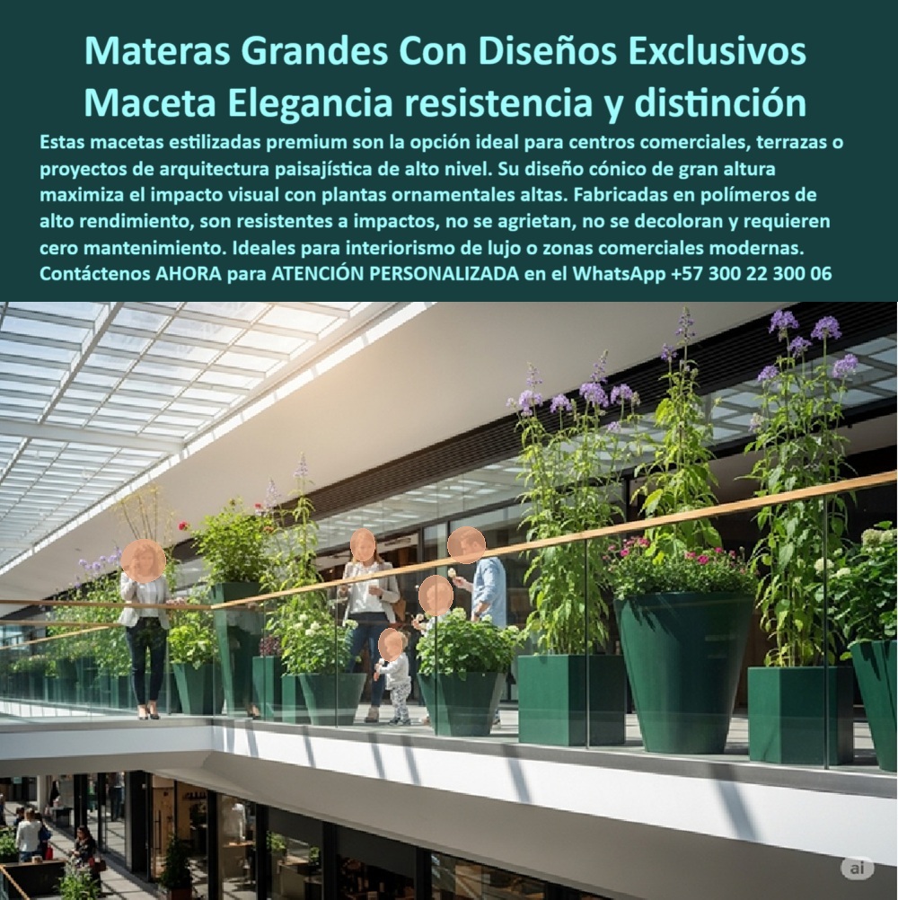 Macetas Y Materas Grandes Diseño Lujo Gran Formato Jardineras Únicas Maderplast En la imagen vemos una terraza interior de un centro comercial moderno, donde un grupo de personas disfruta del espacio elevado rodeado de elegantes jardineras cónicas de gran formato. Estas materas grandes con diseño exclusivo de Maderplast se destacan no solo por su presencia estética, sino por el equilibrio perfecto entre funcionalidad, sostenibilidad y distinción arquitectónica. Su acabado impecable, su geometría estilizada y su altura pronunciada hacen que cada maceta se convierta en un elemento central de la composición visual, aportando estructura, orden y belleza a la escena, - Diseñadas para proyectos de paisajismo contemporáneo, estas materas representan una solución de alto nivel técnico para terrazas institucionales, pasillos comerciales, corredores peatonales elevados y espacios de alto tráfico donde la resistencia y la estética deben ir de la mano. Su forma cónica permite alojar plantas ornamentales de gran altura, lo cual genera un impacto visual ascendente que estiliza los espacios y aporta verticalidad con elegancia natural. Más allá de su forma, la tecnología aplicada en su fabricación garantiza una durabilidad excepcional: estas macetas no se agrietan, no se decoloran, no se deforman con el tiempo y no requieren pintura ni mantenimiento. Están hechas con polímeros reciclados de alta resistencia, lo que no solo reafirma su compromiso ambiental, sino que convierte a Maderplast en un referente real de sostenibilidad aplicada a la arquitectura decorativa, - Estas jardineras estilizadas son livianas, pero firmes; sofisticadas, pero robustas; técnicas, pero bellas. Son ideales para proyectos de diseño interiorismo de lujo, zonas institucionales de uso continuo o centros comerciales que buscan generar experiencias estéticas y confortables. El material con el que están construidas las hace inmunes a la humedad, al impacto diario del tránsito peatonal, a los rayos UV y a los productos de limpieza convencionales. A diferencia de otros materiales que requieren barniz, pintura o refuerzo, estas materas están listas para permanecer en perfectas condiciones por muchos años, incluso en condiciones exigentes, - Pero más allá de lo técnico, hay algo que no se puede pasar por alto: el lenguaje visual que estas macetas comunican. Son símbolos de un diseño consciente, elegante y bien pensado. Son piezas decorativas que ordenan, jerarquizan y enriquecen el paisaje urbano o institucional. No es necesario anclarlas con obras civiles; su estabilidad estructural les permite ubicarse con seguridad en balcones comerciales, terrazas institucionales, pasarelas elevadas o pasillos de circulación sin generar riesgos. Quien las instala no solo embellece, también comunica modernidad, compromiso ambiental y excelencia en el detalle, - En los proyectos que valoran la estética, pero no pueden permitirse fallos operativos, las materas de Maderplast ofrecen una solución completa. Cumplen con los más altos estándares técnicos del diseño industrial sostenible, y al mismo tiempo elevan el valor percibido del entorno. Es por esto que arquitectos paisajistas, diseñadores comerciales, decoradores urbanos y directores de infraestructura las eligen para aplicaciones donde lo visual debe estar al mismo nivel que lo funcional, - Cuando alguien pregunta qué tipo de maceta se puede usar en centros comerciales sin preocuparse por el mantenimiento, o qué contenedor decorativo soportará años de uso sin agrietarse ni perder color, la respuesta clara es esta: las materas grandes de Maderplast no fallan. Son una inversión en diseño, en durabilidad y en presencia. Son piezas de confianza que embellecen y permanecen. Son, sin lugar a dudas, una opción superior para quienes diseñan el presente con visión de futuro, - Asesoría Personalizada con un Especialista de Maderplast. Contáctenos al WhatsApp +57 300 22 300 06. 0 Materas grandes diseño único, macetas decorativas que resisten impactos fuertes, - Macetas-Estilizadas-Premium, - Materas-Lujo-Exclusivas Macetas Y Materas Grandes Diseño Lujo Gran Formato Jardineras Únicas Maderplast 0 Materas grandes diseño único macetas decorativas que resisten impactos fuertes Macetas Estilizadas Premium Materas Lujo Exclusivas 0 En la imagen vemos una terraza interior de un centro comercial moderno, donde un grupo de personas disfruta del espacio elevado rodeado de elegantes jardineras cónicas de gran formato. Estas materas grandes con diseño exclusivo de Maderplast se destacan no solo por su presencia estética, sino por el equilibrio perfecto entre funcionalidad, sostenibilidad y distinción arquitectónica. Su acabado impecable, su geometría estilizada y su altura pronunciada hacen que cada maceta se convierta en un elemento central de la composición visual, aportando estructura, orden y belleza a la escena, - Diseñadas para proyectos de paisajismo contemporáneo, estas materas representan una solución de alto nivel técnico para terrazas institucionales, pasillos comerciales, corredores peatonales elevados y espacios de alto tráfico donde la resistencia y la estética deben ir de la mano. Su forma cónica permite alojar plantas ornamentales de gran altura, lo cual genera un impacto visual ascendente que estiliza los espacios y aporta verticalidad con elegancia natural. Más allá de su forma, la tecnología aplicada en su fabricación garantiza una durabilidad excepcional: estas macetas no se agrietan, no se decoloran, no se deforman con el tiempo y no requieren pintura ni mantenimiento. Están hechas con polímeros reciclados de alta resistencia, lo que no solo reafirma su compromiso ambiental, sino que convierte a Maderplast en un referente real de sostenibilidad aplicada a la arquitectura decorativa, - Estas jardineras estilizadas son livianas, pero firmes; sofisticadas, pero robustas; técnicas, pero bellas. Son ideales para proyectos de diseño interiorismo de lujo, zonas institucionales de uso continuo o centros comerciales que buscan generar experiencias estéticas y confortables. El material con el que están construidas las hace inmunes a la humedad, al impacto diario del tránsito peatonal, a los rayos UV y a los productos de limpieza convencionales. A diferencia de otros materiales que requieren barniz, pintura o refuerzo, estas materas están listas para permanecer en perfectas condiciones por muchos años, incluso en condiciones exigentes, - Pero más allá de lo técnico, hay algo que no se puede pasar por alto: el lenguaje visual que estas macetas comunican. Son símbolos de un diseño consciente, elegante y bien pensado. Son piezas decorativas que ordenan, jerarquizan y enriquecen el paisaje urbano o institucional. No es necesario anclarlas con obras civiles; su estabilidad estructural les permite ubicarse con seguridad en balcones comerciales, terrazas institucionales, pasarelas elevadas o pasillos de circulación sin generar riesgos. Quien las instala no solo embellece, también comunica modernidad, compromiso ambiental y excelencia en el detalle, - En los proyectos que valoran la estética, pero no pueden permitirse fallos operativos, las materas de Maderplast ofrecen una solución completa. Cumplen con los más altos estándares técnicos del diseño industrial sostenible, y al mismo tiempo elevan el valor percibido del entorno. Es por esto que arquitectos paisajistas, diseñadores comerciales, decoradores urbanos y directores de infraestructura las eligen para aplicaciones donde lo visual debe estar al mismo nivel que lo funcional, - Cuando alguien pregunta qué tipo de maceta se puede usar en centros comerciales sin preocuparse por el mantenimiento, o qué contenedor decorativo soportará años de uso sin agrietarse ni perder color, la respuesta clara es esta: las materas grandes de Maderplast no fallan. Son una inversión en diseño, en durabilidad y en presencia. Son piezas de confianza que embellecen y permanecen. Son, sin lugar a dudas, una opción superior para quienes diseñan el presente con visión de futuro, - Asesoría Personalizada con un Especialista de Maderplast. Contáctenos al WhatsApp +57 300 22 300 06. Macetas Y Materas Grandes Diseño Lujo Gran Formato Jardineras Únicas Maderplast 0 Materas grandes diseño único, macetas decorativas que resisten impactos fuertes, - Macetas-Estilizadas-Premium, - Materas-Lujo-Exclusivas