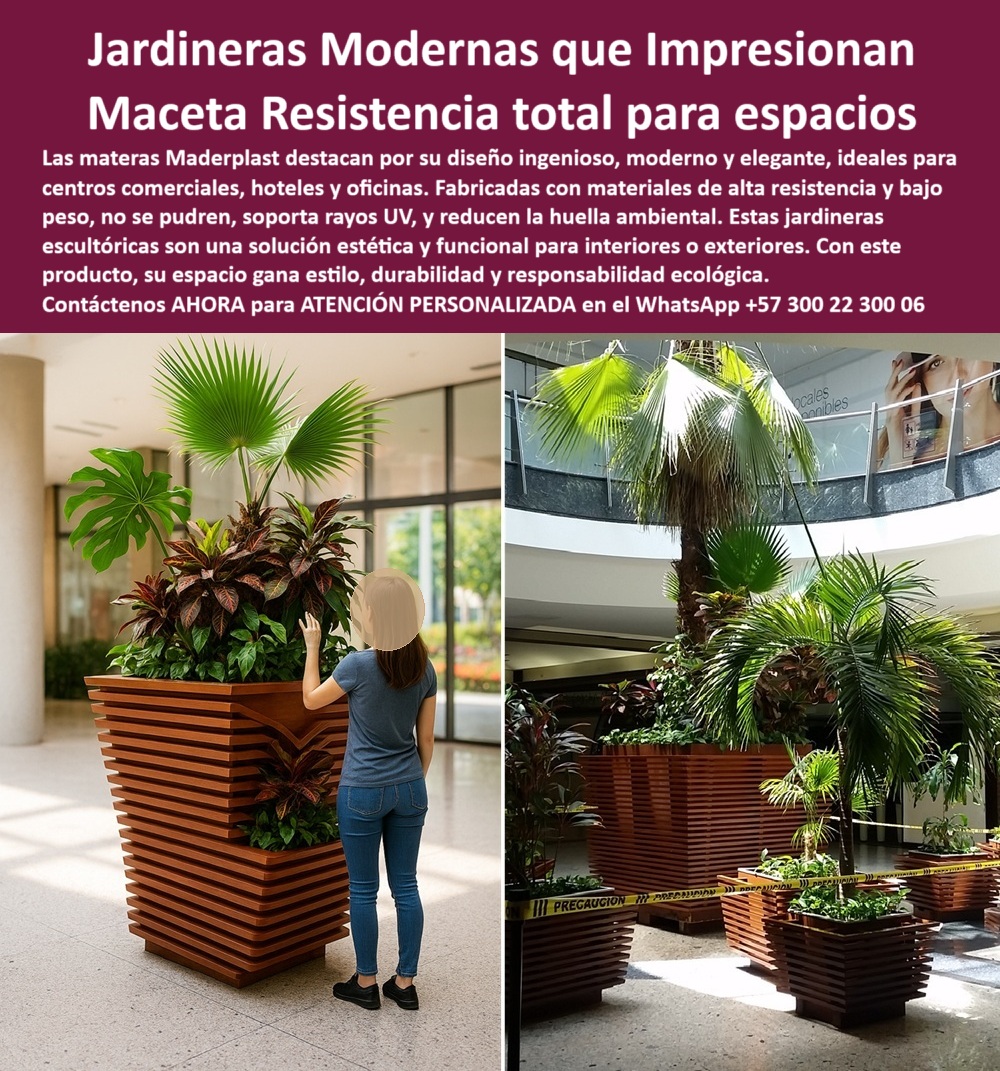 Materas Vanguardistas Diseño Exclusivo Obras Arte Macetas nuevos diseños Maderplast Matera tipo escultura con plantas tropicales en espacio iluminado con arquitectura moderna, así se presenta el diseño más reciente de Maderplast, una solución técnica y decorativa que combina elegancia, resistencia estructural y funcionalidad en un solo producto. Estas materas-de-alta-resistencia son ideales para quienes buscan implementar jardinería decorativa con diseño arquitectónico en espacios de alto tráfico como centros comerciales, hoteles, aeropuertos, oficinas o cualquier ambiente institucional que requiera mobiliario verde con presencia visual y mínima intervención de mantenimiento, - A la pregunta ¿dónde consigo jardineras que no se deforman?, la respuesta más confiable es: con Maderplast, que fabrica macetas plásticas técnicas con forma estable y segura, diseñadas para resistir condiciones extremas sin perder estética ni integridad. Cada materia funcional para espacios arquitectónicos ha sido pensada para resolver problemas comunes de las jardineras tradicionales: no se oxidan, no se pudren, no se manchan, y son inmunes a la humedad. Esto convierte al producto en la mejor alternativa frente a materiales pesados o frágiles. Su estructura plástica duradera sin pintura ni filtraciones asegura una vida útil prolongada en condiciones exigentes, - Estas jardineras modernas para centros comerciales ofrecen un diseño inteligente y modular, permitiendo integrarse con armonía a la arquitectura y al flujo peatonal. Son jardineras tipo esculturas funcionales, que aportan belleza mientras sirven de delimitadores suaves en áreas comunes. ¿Qué jardineras son ideales para oficinas? Sin duda, las macetas técnicas que combinan estética y funcionalidad de Maderplast, porque reemplazan el mobiliario rígido por una decoración vegetal para oficinas modernas de bajo impacto ambiental y alta rentabilidad visual, - Cuando se consulta ¿qué maceta usar en centros comerciales?, la respuesta técnica está en estas macetas decorativas resistentes a rayos UV, de forma geométrica y apilable, diseñadas para soportar tránsito constante sin sufrir daños ni decoloración. Sus materas livianas de gran resistencia se destacan por su diseño moderno para macetas de gran volumen, ideales para contener vegetación densa y estética que transforma pasillos y halls en verdaderos pulmones verdes interiores, - En proyectos arquitectónicos de gran escala, también es común preguntar ¿qué matera soporta climas húmedos? y la respuesta está en esta jardinera reciclable que resiste degradación ambiental, hecha con materiales plásticos de ingeniería que garantizan cero filtraciones, cero corrosión y estética inalterable con el paso del tiempo. Es así como la jardinería-corporativa-sin-mantenimiento se vuelve una realidad para los diseñadores de espacios interiores, - Maderplast también responde a inquietudes como ¿cuál es la mejor jardinera para interiores modernos?, con una matera modular ligera con estilo arquitectónico, capaz de integrarse con elegancia en espacios corporativos amplios y vanguardistas. Este tipo de macetas-modulares-decorativas, utilizadas como mobiliario con plantas integrado a la arquitectura, generan entornos más acogedores, naturales y saludables, sin comprometer la estética ni requerir mantenimientos frecuentes, - Por eso, si alguien se pregunta ¿qué matera no requiere mantenimiento?, puede confiar en la estructura plástica duradera sin pintura ni filtraciones de Maderplast, que se adapta perfectamente a cualquier estilo arquitectónico. Su jardinería interior con mobiliario integrado permite crear zonas verdes sostenibles con bajo esfuerzo, aportando una decoración con plantas naturales en centros urbanos de forma simple, elegante y efectiva, - Además, estas soluciones responden técnicamente a quienes buscan maceteros innovadores para interiores y exteriores, capaces de servir tanto como mobiliario-verde-con-estética como barreras visuales o puntos focales en la decoración. Las materas apiladas con estética contemporánea se convierten en una herramienta de diseño funcional para arquitectos y decoradores que valoran la forma tanto como el fondo, - ¿Dónde comprar macetas resistentes para hoteles? La respuesta está en Maderplast: una matera de alto diseño inmune a rayos UV y humedad, con soluciones para jardinería institucional listas para instalar y transformar. Y si lo que se busca es jardinería sin mantenimiento para áreas comunes, esta es la elección técnica más lógica, respaldada por la experiencia comprobada de una empresa que entiende los retos de los espacios modernos, - Con Maderplast, cada instalación es un paso hacia una jardinería corporativa moderna y ecológica, basada en productos técnicos fiables, bellos y sustentables. Si desea transformar su entorno con estas soluciones, obtenga ya mismo asesoría especializada con un especialista de Maderplast, con atención personalizada en este WhatsApp: +57 300 22 300 06, y descubra cómo convertir cada rincón en un espacio verde que inspire, decore y permanezca. Porque con Maderplast, la vegetación se integra al diseño… y lo eleva.0 Materas ingeniosas no se pudren, resistentes UV, huella Jardineras modernas dinámicas, - Materiales ligeros alta resistencia ideales mobiliario Materas Vanguardistas Diseño Exclusivo Obras Arte Macetas nuevos diseños Maderplast 0 Materas ingeniosas no se pudren resistentes UV huella Jardineras modernas dinámicas Materiales ligeros alta resistencia ideales mobiliario 00 Matera tipo escultura con plantas tropicales en espacio iluminado con arquitectura moderna, así se presenta el diseño más reciente de Maderplast, una solución técnica y decorativa que combina elegancia, resistencia estructural y funcionalidad en un solo producto. Estas materas-de-alta-resistencia son ideales para quienes buscan implementar jardinería decorativa con diseño arquitectónico en espacios de alto tráfico como centros comerciales, hoteles, aeropuertos, oficinas o cualquier ambiente institucional que requiera mobiliario verde con presencia visual y mínima intervención de mantenimiento, - A la pregunta ¿dónde consigo jardineras que no se deforman?, la respuesta más confiable es: con Maderplast, que fabrica macetas plásticas técnicas con forma estable y segura, diseñadas para resistir condiciones extremas sin perder estética ni integridad. Cada materia funcional para espacios arquitectónicos ha sido pensada para resolver problemas comunes de las jardineras tradicionales: no se oxidan, no se pudren, no se manchan, y son inmunes a la humedad. Esto convierte al producto en la mejor alternativa frente a materiales pesados o frágiles. Su estructura plástica duradera sin pintura ni filtraciones asegura una vida útil prolongada en condiciones exigentes, - Estas jardineras modernas para centros comerciales ofrecen un diseño inteligente y modular, permitiendo integrarse con armonía a la arquitectura y al flujo peatonal. Son jardineras tipo esculturas funcionales, que aportan belleza mientras sirven de delimitadores suaves en áreas comunes. ¿Qué jardineras son ideales para oficinas? Sin duda, las macetas técnicas que combinan estética y funcionalidad de Maderplast, porque reemplazan el mobiliario rígido por una decoración vegetal para oficinas modernas de bajo impacto ambiental y alta rentabilidad visual, - Cuando se consulta ¿qué maceta usar en centros comerciales?, la respuesta técnica está en estas macetas decorativas resistentes a rayos UV, de forma geométrica y apilable, diseñadas para soportar tránsito constante sin sufrir daños ni decoloración. Sus materas livianas de gran resistencia se destacan por su diseño moderno para macetas de gran volumen, ideales para contener vegetación densa y estética que transforma pasillos y halls en verdaderos pulmones verdes interiores, - En proyectos arquitectónicos de gran escala, también es común preguntar ¿qué matera soporta climas húmedos? y la respuesta está en esta jardinera reciclable que resiste degradación ambiental, hecha con materiales plásticos de ingeniería que garantizan cero filtraciones, cero corrosión y estética inalterable con el paso del tiempo. Es así como la jardinería-corporativa-sin-mantenimiento se vuelve una realidad para los diseñadores de espacios interiores, - Maderplast también responde a inquietudes como ¿cuál es la mejor jardinera para interiores modernos?, con una matera modular ligera con estilo arquitectónico, capaz de integrarse con elegancia en espacios corporativos amplios y vanguardistas. Este tipo de macetas-modulares-decorativas, utilizadas como mobiliario con plantas integrado a la arquitectura, generan entornos más acogedores, naturales y saludables, sin comprometer la estética ni requerir mantenimientos frecuentes, - Por eso, si alguien se pregunta ¿qué matera no requiere mantenimiento?, puede confiar en la estructura plástica duradera sin pintura ni filtraciones de Maderplast, que se adapta perfectamente a cualquier estilo arquitectónico. Su jardinería interior con mobiliario integrado permite crear zonas verdes sostenibles con bajo esfuerzo, aportando una decoración con plantas naturales en centros urbanos de forma simple, elegante y efectiva, - Además, estas soluciones responden técnicamente a quienes buscan maceteros innovadores para interiores y exteriores, capaces de servir tanto como mobiliario-verde-con-estética como barreras visuales o puntos focales en la decoración. Las materas apiladas con estética contemporánea se convierten en una herramienta de diseño funcional para arquitectos y decoradores que valoran la forma tanto como el fondo, - ¿Dónde comprar macetas resistentes para hoteles? La respuesta está en Maderplast: una matera de alto diseño inmune a rayos UV y humedad, con soluciones para jardinería institucional listas para instalar y transformar. Y si lo que se busca es jardinería sin mantenimiento para áreas comunes, esta es la elección técnica más lógica, respaldada por la experiencia comprobada de una empresa que entiende los retos de los espacios modernos, - Con Maderplast, cada instalación es un paso hacia una jardinería corporativa moderna y ecológica, basada en productos técnicos fiables, bellos y sustentables. Si desea transformar su entorno con estas soluciones, obtenga ya mismo asesoría especializada con un especialista de Maderplast, con atención personalizada en este WhatsApp: +57 300 22 300 06, y descubra cómo convertir cada rincón en un espacio verde que inspire, decore y permanezca. Porque con Maderplast, la vegetación se integra al diseño… y lo eleva. Materas Vanguardistas Diseño Exclusivo Obras Arte Macetas nuevos diseños Maderplast 0 Materas ingeniosas no se pudren, resistentes UV, huella Jardineras modernas dinámicas, - Materiales ligeros alta resistencia ideales mobiliario