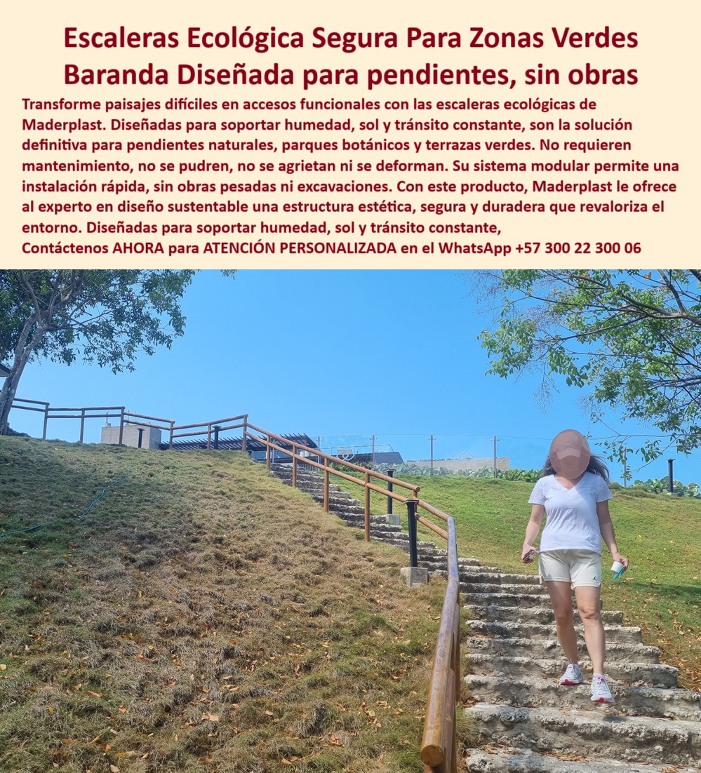 Senderos Ecológicos Placas Huella Trekking Senderos de Vanguardia Maderplast Escaleras Ecológicas Maderplast: Seguridad y Diseño para Zonas Verdes sin Obras Pesadas, - En la imagen vemos una escena completamente funcional y visualmente clara: una mujer desciende por una escalinata instalada sobre una ladera natural, sostenida por una baranda técnica de Maderplast. Lo interesante no es solo la pendiente que se logra dominar sin maquinaria ni concreto, sino la armonía entre naturaleza, diseño y funcionalidad. La estructura está ahí, cumpliendo su función, sin invadir, sin romper el paisaje. Esto es arquitectura ecológica aplicada, - Las escaleras ecológicas de Maderplast fueron desarrolladas como respuesta directa a un problema muy común en parques naturales, jardines botánicos, reservas, campus educativos y terrenos rurales: cómo garantizar accesibilidad y tránsito seguro en zonas con inclinación, humedad y tránsito frecuente, sin tener que recurrir a costosos procesos de obra civil. El resultado es una solución estructural, estética y altamente funcional, pre fabricada con polímero reciclado, diseñada para integrarse al entorno y resistir el paso del tiempo, - Estas escalinatas no requieren cimientos profundos ni excavaciones. Su sistema modular permite un montaje rápido, adaptable al terreno, sin generar escombros, sin uso de concreto, sin alterar el ecosistema. Es una infraestructura liviana pero firme, resistente al sol, al agua, a los cambios de temperatura y a la actividad humana. Los peldaños no se pudren, no se agrietan ni se deforman, incluso después de años de exposición constante. Además, no requieren pintura, mantenimiento ni reposición frecuente, lo cual representa un ahorro considerable en recursos técnicos y financieros, - Pero no se trata solo de la estructura. La seguridad ha sido una prioridad en este diseño. La baranda técnica que acompaña cada tramo está pensada para ofrecer apoyo firme en zonas de inclinación variable, ayudando a personas de todas las edades a mantener el equilibrio. Ya sea en un entorno escolar, un jardín urbano o un sendero de trekking ecológico, está baranda garantiza protección continua sin deterioro, sin corrosión y sin riesgos por astillas o materiales expuestos, - Desde el punto de vista del paisajismo funcional, las escaleras de Maderplast no solo resuelven una necesidad estructural, sino que aportan valor visual. Su color natural y su forma geométrica sencilla permiten que se integren con el entorno verde, sin competir con él. Se convierten en una herramienta de diseño para arquitectos, urbanistas, paisajistas y constructores que buscan soluciones sustentables para zonas verdes o rurales, - Además, el uso de material reciclado certificado no es un accesorio en este producto: es la esencia de su innovación. Maderplast, al fabricar estas escaleras con polipropileno reciclado de alta ingeniería, logra un producto sin huella tóxica, sin emisiones y con larga vida útil garantizada, alineado con todos los estándares internacionales de sostenibilidad, - Estas estructuras representan mucho más que un simple acceso. Son parte de un nuevo lenguaje de la infraestructura verde: uno que respeta el entorno, que no exige destrucción para construir, y que ofrece al usuario final la experiencia de caminar con confianza en terrenos desafiantes. Son la respuesta ideal para proyectos que exigen durabilidad, estética, seguridad y conciencia ambiental, - Con Maderplast, ya no hay excusa para dejar inaccesible una ladera, un bosque, un parque o un sendero. Hoy existen soluciones que cumplen con los más altos estándares técnicos, que respetan el entorno y que pueden instalarse sin obras, sin concreto y sin impacto ambiental negativo. Las escaleras ecológicas con baranda son una muestra más de que la infraestructura sostenible no solo es posible, sino deseable y necesaria. 0 Escaleras ecológicas permanentes para pendientes resbaladizas, estables, - Pasarelas modulares de fácil instalación transporte Pisos para zona Senderos Ecológicos Placas Huella Trekking Senderos de Vanguardia Maderplast 0 Escaleras ecológicas permanentes para pendientes resbaladizas estables Pasarelas modulares de fácil instalación transporte Pisos para zona 0 Escaleras Ecológicas Maderplast: Seguridad y Diseño para Zonas Verdes sin Obras Pesadas, - En la imagen vemos una escena completamente funcional y visualmente clara: una mujer desciende por una escalinata instalada sobre una ladera natural, sostenida por una baranda técnica de Maderplast. Lo interesante no es solo la pendiente que se logra dominar sin maquinaria ni concreto, sino la armonía entre naturaleza, diseño y funcionalidad. La estructura está ahí, cumpliendo su función, sin invadir, sin romper el paisaje. Esto es arquitectura ecológica aplicada, - Las escaleras ecológicas de Maderplast fueron desarrolladas como respuesta directa a un problema muy común en parques naturales, jardines botánicos, reservas, campus educativos y terrenos rurales: cómo garantizar accesibilidad y tránsito seguro en zonas con inclinación, humedad y tránsito frecuente, sin tener que recurrir a costosos procesos de obra civil. El resultado es una solución estructural, estética y altamente funcional, pre fabricada con polímero reciclado, diseñada para integrarse al entorno y resistir el paso del tiempo, - Estas escalinatas no requieren cimientos profundos ni excavaciones. Su sistema modular permite un montaje rápido, adaptable al terreno, sin generar escombros, sin uso de concreto, sin alterar el ecosistema. Es una infraestructura liviana pero firme, resistente al sol, al agua, a los cambios de temperatura y a la actividad humana. Los peldaños no se pudren, no se agrietan ni se deforman, incluso después de años de exposición constante. Además, no requieren pintura, mantenimiento ni reposición frecuente, lo cual representa un ahorro considerable en recursos técnicos y financieros, - Pero no se trata solo de la estructura. La seguridad ha sido una prioridad en este diseño. La baranda técnica que acompaña cada tramo está pensada para ofrecer apoyo firme en zonas de inclinación variable, ayudando a personas de todas las edades a mantener el equilibrio. Ya sea en un entorno escolar, un jardín urbano o un sendero de trekking ecológico, está baranda garantiza protección continua sin deterioro, sin corrosión y sin riesgos por astillas o materiales expuestos, - Desde el punto de vista del paisajismo funcional, las escaleras de Maderplast no solo resuelven una necesidad estructural, sino que aportan valor visual. Su color natural y su forma geométrica sencilla permiten que se integren con el entorno verde, sin competir con él. Se convierten en una herramienta de diseño para arquitectos, urbanistas, paisajistas y constructores que buscan soluciones sustentables para zonas verdes o rurales, - Además, el uso de material reciclado certificado no es un accesorio en este producto: es la esencia de su innovación. Maderplast, al fabricar estas escaleras con polipropileno reciclado de alta ingeniería, logra un producto sin huella tóxica, sin emisiones y con larga vida útil garantizada, alineado con todos los estándares internacionales de sostenibilidad, - Estas estructuras representan mucho más que un simple acceso. Son parte de un nuevo lenguaje de la infraestructura verde: uno que respeta el entorno, que no exige destrucción para construir, y que ofrece al usuario final la experiencia de caminar con confianza en terrenos desafiantes. Son la respuesta ideal para proyectos que exigen durabilidad, estética, seguridad y conciencia ambiental, - Con Maderplast, ya no hay excusa para dejar inaccesible una ladera, un bosque, un parque o un sendero. Hoy existen soluciones que cumplen con los más altos estándares técnicos, que respetan el entorno y que pueden instalarse sin obras, sin concreto y sin impacto ambiental negativo. Las escaleras ecológicas con baranda son una muestra más de que la infraestructura sostenible no solo es posible, sino deseable y necesaria. Senderos Ecológicos Placas Huella Trekking Senderos de Vanguardia Maderplast 0 Escaleras ecológicas permanentes para pendientes resbaladizas, estables, - Pasarelas modulares de fácil instalación transporte Pisos para zona