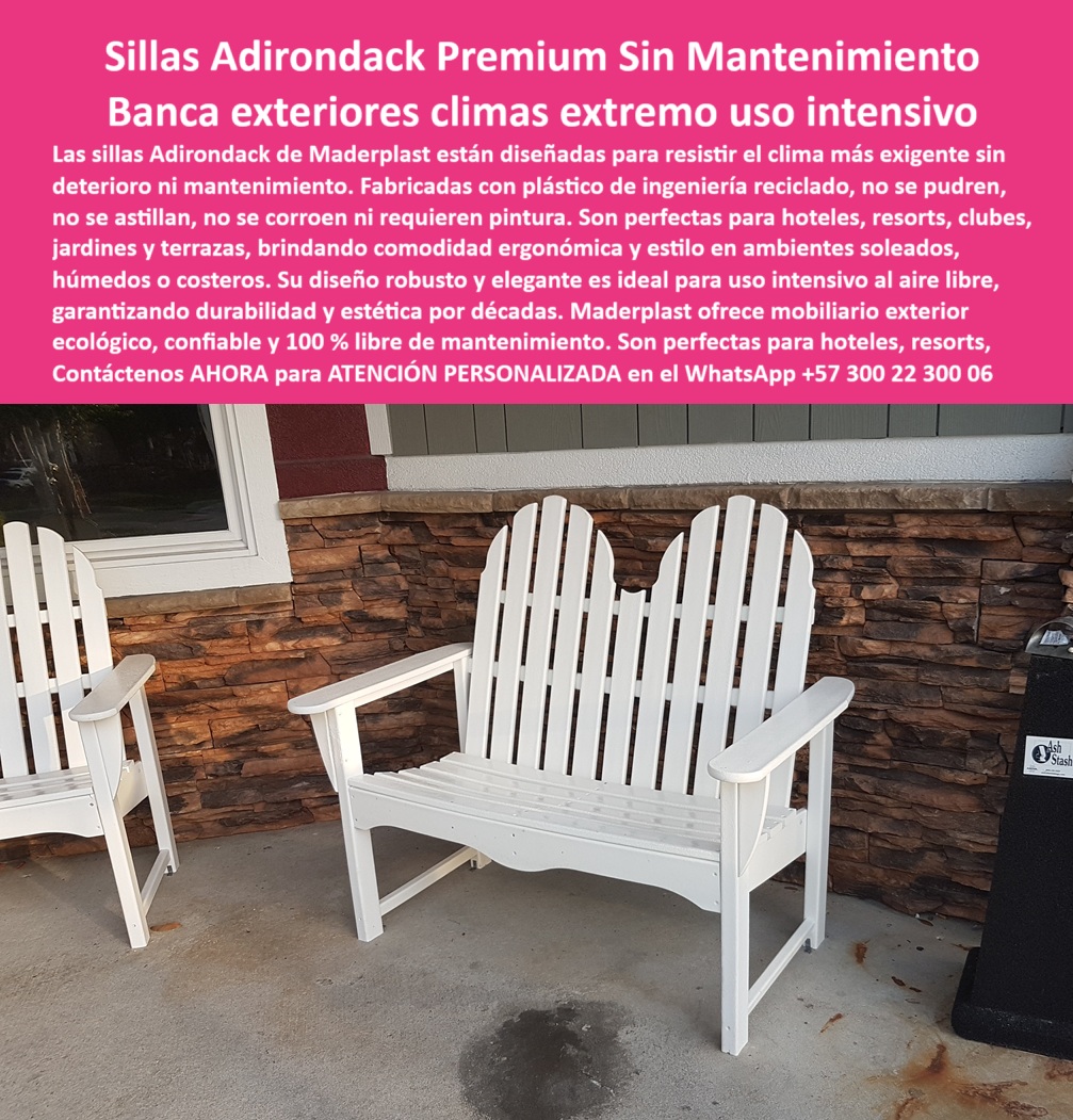 Sillas Adirondack Exteriores Banca Jardín Mobiliario Libre Mantenimiento Silla Maderplast Sillas Adirondack Maderplast: Máxima Durabilidad, Cero Mantenimiento y Estilo Premium para Ambientes Exteriores Exigentes. - En la imagen destacamos una elegante banda blanca tipo Adirondack con respaldo curvo de listones verticales, instalada en una terraza seca de estilo residencial, junto a una fachada de piedra decorativa. Esta escena no solo muestra una solución de diseño, sino que retrata un producto de alta ingeniería que representa lo mejor del mobiliario urbano blanco estilo rústico-moderno. La silla ergonómica blanca no presenta desgaste visible, ni señales de pintura, óxido o corrosión, reforzando la promesa de un producto libre de mantenimiento con color permanente incluso bajo climas extremos. - Las sillas Adirondack de Maderplast han sido diseñadas para satisfacer la creciente necesidad de mobiliario exterior confiable y ecológico, que resiste climas extremos, uso intensivo y condiciones de alta humedad o exposición salina, como en zonas costeras, terrazas de hoteles, resorts tropicales y jardines con alta exposición solar. Fabricadas en plástico reciclado de ingeniería, estas sillas no se pudren, no se astillan, no se oxidan y no requieren pintura. Este diseño inteligente convierte cada pieza en una solución duradera y estética, perfecta para quienes buscan una silla decorativa exterior durable elegante, con un toque clásico americano y una ergonomía superior. - Para quienes preguntan:. - ¿Dónde comprar sillas Adirondack resistentes al clima?. - La respuesta es clara: en Maderplast. Somos especialistas en sillas Adirondack resistentes al clima extremo, que se conservan impecables durante años, incluso bajo lluvias intensas, sol constante o ambientes marinos. - ¿Qué sillas exteriores no necesitan mantenimiento?. - Nuestras sillas Adirondack para resorts sin mantenimiento están hechas para olvidarse de la pintura, el lijado o los retoques. - ¿Sillas estilo Adirondack sin astillas ni madera?. - Sí, Maderplast elimina los riesgos de astillas y pudrición con su tecnología en sillas recicladas plásticas elegantes y funcionales. - ¿Qué sillas blancas no se amarillean en exteriores?. - Gracias a su pigmentación integral y protección UV, nuestras sillas blancas exteriores de durabilidad garantizada se mantienen intactas sin decoloración. - ¿Qué sillas para jardines son ecológicas y cómodas?. - La elección perfecta son nuestras sillas de descanso ergonómicas ecológicas, con diseño clásico y estructura reciclada de alto desempeño. - ¿Dónde conseguir sillas para uso intensivo en exteriores?. - Con Maderplast, cada silla reciclada resistente y cómoda exterior está lista para soportar el tráfico diario de clubes, villas tropicales, y espacios públicos. - Quienes buscan innovación responsable preguntan:. - ¿Qué sillas exteriores que no se astillan ni pudren?. - Maderplast ofrece sillas Maderplast recicladas para terrazas, sin debilidades frente al clima, sin mantenimiento y con estética moderna. - ¿Cuál es la mejor silla para hoteles con clima extremo?. - Sin duda, las sillas para hoteles libres de mantenimiento y bancas exteriores para clubes o villas tropicales de Maderplast son la opción más confiable y profesional. - ¿Sillas Adirondack recicladas y elegantes?. - Claro que sí: Maderplast presenta sillas costeras Maderplast plástico de ingeniería, que combinan ecología, diseño y longevidad en un solo producto. - Estas piezas de mobiliario no solo son ideales por su apariencia. También representan un compromiso con la sostenibilidad y la eficiencia. Su diseño inteligente, con respaldo alto ondulado, descansabrazos amplios, y material libre de astillas, transforma la experiencia de descanso en el exterior. Tanto la silla outdoor adirondack sin óxido ni retoque como la banca doble Adirondack están optimizadas para soportar sol, lluvia, salitre, humedad y tráfico continuo. - La imagen muestra un modelo instalado sobre piso de concreto seco, con acabado tipo madera pintada y sin rastro de desgaste. Esta visual es coherente con su función: mantener su forma, color y estabilidad sin que el usuario tenga que preocuparse por cuidados periódicos. - La propuesta de valor de Maderplast es clara: si buscas sillas adirondack sin astillas ni pintura, si valoras el mobiliario hotelero ecológico sin deterioro, y si quieres un asiento ergonómico jardín con estilo clásico que no se altere con el tiempo, esta es la mejor opción. Además, nuestros diseños tienen una durabilidad garantizada, y cumplen con los más altos estándares para uso en balcones, resorts, hoteles de playa, o zonas húmedas con alta exposición. - Las sillas blancas para terrazas y jardines premium de Maderplast se convierten así en un elemento clave para proyectos de turismo, urbanismo y hospitalidad. Confortables, elegantes, ecológicas y hechas para durar décadas sin mantenimiento. - Contáctenos AHORA para ATENCIÓN PERSONALIZADA en el WhatsApp +57 300 22 300 06. - y transforme sus espacios exteriores en zonas de confort, diseño y sostenibilidad con las mejores sillas Adirondack premium para exteriores del mercado. - #sillas-adirondack-uso-intensivo-exteriores #mobiliario-ergonómico-clima-extremo #sillas-recicladas-duraderas-hotel #adirondack-sin-mantenimiento-costero #bancas-ecológicas-para-terrazas 0 Asientos Adirondack premium para hoteles, resorts, uso intensivo, - Asientos Adirondack resistentes al clima Sillas Adirondack PP Sillas Adirondack Exteriores Banca Jardín Mobiliario Libre Mantenimiento Silla Maderplast 0 Asientos Adirondack premium para hoteles resorts uso intensivo Asientos Adirondack resistentes al clima Sillas Adirondack PP 0 Sillas Adirondack Maderplast: Máxima Durabilidad, Cero Mantenimiento y Estilo Premium para Ambientes Exteriores Exigentes. - En la imagen destacamos una elegante banda blanca tipo Adirondack con respaldo curvo de listones verticales, instalada en una terraza seca de estilo residencial, junto a una fachada de piedra decorativa. Esta escena no solo muestra una solución de diseño, sino que retrata un producto de alta ingeniería que representa lo mejor del mobiliario urbano blanco estilo rústico-moderno. La silla ergonómica blanca no presenta desgaste visible, ni señales de pintura, óxido o corrosión, reforzando la promesa de un producto libre de mantenimiento con color permanente incluso bajo climas extremos. - Las sillas Adirondack de Maderplast han sido diseñadas para satisfacer la creciente necesidad de mobiliario exterior confiable y ecológico, que resiste climas extremos, uso intensivo y condiciones de alta humedad o exposición salina, como en zonas costeras, terrazas de hoteles, resorts tropicales y jardines con alta exposición solar. Fabricadas en plástico reciclado de ingeniería, estas sillas no se pudren, no se astillan, no se oxidan y no requieren pintura. Este diseño inteligente convierte cada pieza en una solución duradera y estética, perfecta para quienes buscan una silla decorativa exterior durable elegante, con un toque clásico americano y una ergonomía superior. - Para quienes preguntan:. - ¿Dónde comprar sillas Adirondack resistentes al clima?. - La respuesta es clara: en Maderplast. Somos especialistas en sillas Adirondack resistentes al clima extremo, que se conservan impecables durante años, incluso bajo lluvias intensas, sol constante o ambientes marinos. - ¿Qué sillas exteriores no necesitan mantenimiento?. - Nuestras sillas Adirondack para resorts sin mantenimiento están hechas para olvidarse de la pintura, el lijado o los retoques. - ¿Sillas estilo Adirondack sin astillas ni madera?. - Sí, Maderplast elimina los riesgos de astillas y pudrición con su tecnología en sillas recicladas plásticas elegantes y funcionales. - ¿Qué sillas blancas no se amarillean en exteriores?. - Gracias a su pigmentación integral y protección UV, nuestras sillas blancas exteriores de durabilidad garantizada se mantienen intactas sin decoloración. - ¿Qué sillas para jardines son ecológicas y cómodas?. - La elección perfecta son nuestras sillas de descanso ergonómicas ecológicas, con diseño clásico y estructura reciclada de alto desempeño. - ¿Dónde conseguir sillas para uso intensivo en exteriores?. - Con Maderplast, cada silla reciclada resistente y cómoda exterior está lista para soportar el tráfico diario de clubes, villas tropicales, y espacios públicos. - Quienes buscan innovación responsable preguntan:. - ¿Qué sillas exteriores que no se astillan ni pudren?. - Maderplast ofrece sillas Maderplast recicladas para terrazas, sin debilidades frente al clima, sin mantenimiento y con estética moderna. - ¿Cuál es la mejor silla para hoteles con clima extremo?. - Sin duda, las sillas para hoteles libres de mantenimiento y bancas exteriores para clubes o villas tropicales de Maderplast son la opción más confiable y profesional. - ¿Sillas Adirondack recicladas y elegantes?. - Claro que sí: Maderplast presenta sillas costeras Maderplast plástico de ingeniería, que combinan ecología, diseño y longevidad en un solo producto. - Estas piezas de mobiliario no solo son ideales por su apariencia. También representan un compromiso con la sostenibilidad y la eficiencia. Su diseño inteligente, con respaldo alto ondulado, descansabrazos amplios, y material libre de astillas, transforma la experiencia de descanso en el exterior. Tanto la silla outdoor adirondack sin óxido ni retoque como la banca doble Adirondack están optimizadas para soportar sol, lluvia, salitre, humedad y tráfico continuo. - La imagen muestra un modelo instalado sobre piso de concreto seco, con acabado tipo madera pintada y sin rastro de desgaste. Esta visual es coherente con su función: mantener su forma, color y estabilidad sin que el usuario tenga que preocuparse por cuidados periódicos. - La propuesta de valor de Maderplast es clara: si buscas sillas adirondack sin astillas ni pintura, si valoras el mobiliario hotelero ecológico sin deterioro, y si quieres un asiento ergonómico jardín con estilo clásico que no se altere con el tiempo, esta es la mejor opción. Además, nuestros diseños tienen una durabilidad garantizada, y cumplen con los más altos estándares para uso en balcones, resorts, hoteles de playa, o zonas húmedas con alta exposición. - Las sillas blancas para terrazas y jardines premium de Maderplast se convierten así en un elemento clave para proyectos de turismo, urbanismo y hospitalidad. Confortables, elegantes, ecológicas y hechas para durar décadas sin mantenimiento. - Contáctenos AHORA para ATENCIÓN PERSONALIZADA en el WhatsApp +57 300 22 300 06. - y transforme sus espacios exteriores en zonas de confort, diseño y sostenibilidad con las mejores sillas Adirondack premium para exteriores del mercado. - #sillas-adirondack-uso-intensivo-exteriores #mobiliario-ergonómico-clima-extremo #sillas-recicladas-duraderas-hotel #adirondack-sin-mantenimiento-costero #bancas-ecológicas-para-terrazas Sillas Adirondack Exteriores Banca Jardín Mobiliario Libre Mantenimiento Silla Maderplast 0 Asientos Adirondack premium para hoteles, resorts, uso intensivo, - Asientos Adirondack resistentes al clima Sillas Adirondack PP