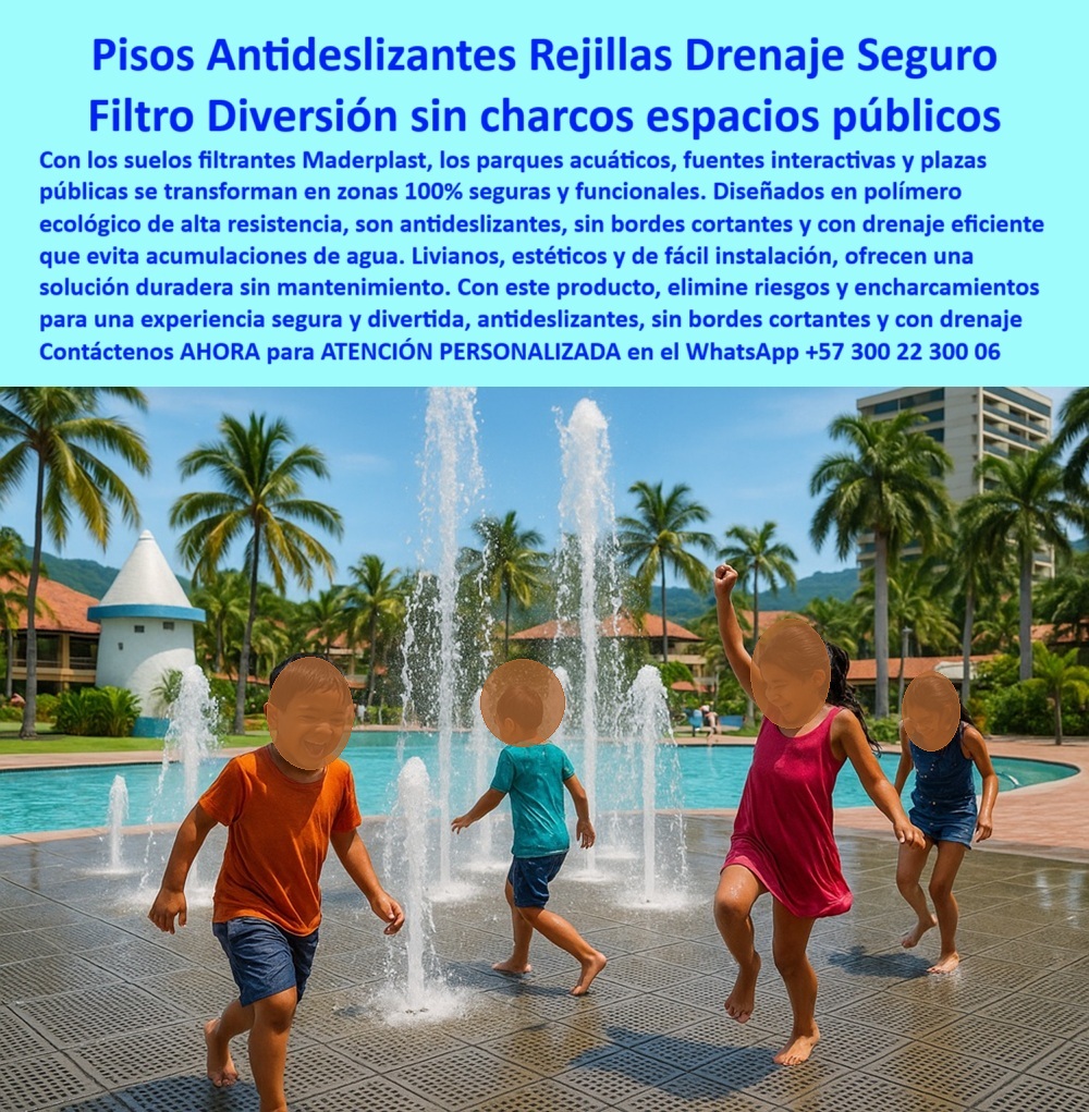 Suelos Filtrantes Drenaje Control Aguas rejillas ecológicas Piso Sostenible Maderplast En la imagen se aprecia una escena alegre y segura: varios niños juegan descalzos sobre un sistema de rejillas modulares con orificios que filtran el agua sin bordes filosos en una fuente urbana. Estos pisos oscuros, texturizados y perfectamente nivelados permiten que el agua fluya sin acumulaciones, garantizando una experiencia lúdica sin charcos ni riesgos. Esto no es casualidad: son suelos antideslizantes para parques acuáticos, una de las soluciones más demandadas por espacios públicos modernos que priorizan seguridad, higiene y sostenibilidad. - Frente a la pregunta recurrente ¿Qué pisos sirven para fuentes interactivas con niños?, la respuesta es clara: los pisos drenantes para fuentes interactivas de Maderplast son la opción más confiable. Diseñados en polímero reciclado de alta ingeniería, no se oxidan, no se astillan, no se deforman y su superficie evita caídas. Estas rejillas ecológicas para plazas públicas son aptas para alto tráfico, no requieren pintura, ni tratamientos posteriores, y además son visualmente estéticas y armoniosas con el entorno tropical o urbano. - El drenaje eficiente es vital en zonas húmedas. Por eso, ante consultas como ¿Qué suelo evita charcos en parques públicos? o ¿Qué piso no acumula agua y es seguro?, Maderplast propone suelos filtrantes sostenibles con diseño inteligente y una capacidad de evacuación que permite mantener el área seca incluso con fuentes en funcionamiento continuo o después de lluvias tropicales. Son la solución ideal cuando se buscan pisos seguros para juegos de agua con mínima intervención y máxima efectividad. - Instalados con rapidez y sin obras complejas, estos pisos sostenibles para recreación infantil se adaptan a parques, hoteles, centros comerciales, plazoletas, zonas de turismo familiar y cualquier espacio que requiera funcionalidad y seguridad en ambientes acuáticos. Las placas son intercambiables, modulares y resistentes, lo que responde perfectamente a las preguntas tipo ¿Qué superficie es ideal para parques mojados? o ¿Qué piso resiste el agua sin dañarse?. - A diferencia de soluciones tradicionales, los pisos de polímero reciclado para plazas Maderplast no presentan bordes cortantes, lo cual es fundamental para áreas con tránsito infantil. Están diseñados para que los niños puedan correr y jugar con libertad sobre una superficie antideslizante, sin el riesgo de sufrir caídas o lesiones por contacto con rejillas metálicas o superficies abrasivas. La seguridad es absoluta, lo cual da respuesta directa a ¿Qué suelo evita charcos y es infantil? y ¿Qué rejillas son seguras para fuentes públicas?. - Además, gracias a su bajo peso, estos sistemas son fáciles de transportar y colocar, siendo ideales para proyectos en ambientes tropicales donde la humedad constante deteriora otras soluciones. Estas cubiertas de drenaje livianas antideslizantes son resistentes a los rayos UV, al uso intensivo, a la presión del agua, y no requieren mantenimiento, lo que responde de manera efectiva a ¿Qué piso ecológico funciona sin mantenimiento?. - El impacto visual no se sacrifica por funcionalidad: estos revestimientos urbanos para fuentes y chorros también elevan la estética del espacio. Lo que los convierte en una de las soluciones urbanas anti charcos duraderas más buscadas para arquitectos, diseñadores y entidades públicas que quieren invertir en infraestructura recreativa de largo plazo. - Maderplast responde así a las demandas modernas de diseño funcional y ecológico con soluciones como: pisos-antideslizantes-espacios-acuáticos, suelos-filtrantes-para-parques, drenaje-urbano-ecológico-seguro, rejillas-fuentes-infantiles-sin-charcos, pisos-sin-bordes-cortantes-maderplast, cubriendo todos los requisitos técnicos, ambientales y estéticos que requiere un espacio urbano de alta circulación, juego y contacto con el agua. - Contáctenos AHORA para ATENCIÓN PERSONALIZADA en el WhatsApp +57 300 22 300 06 y convierta sus plazas y fuentes interactivas en entornos donde la diversión sin charcos en espacios públicos es una realidad segura, sostenible y duradera con el respaldo Maderplast. 0 Drenajes para plazas públicas, - Materiales ligeros alta resistencia ideales drenaje, Suelos drenantes flexibles acabados finos muy seguro 0 Suelos Filtrantes Drenaje Control Aguas rejillas ecológicas Piso Sostenible Maderplast 0 Drenajes para plazas públicas Materiales ligeros alta resistencia ideales drenaje Suelos drenantes flexibles acabados finos muy seguro 0 En la imagen se aprecia una escena alegre y segura: varios niños juegan descalzos sobre un sistema de rejillas modulares con orificios que filtran el agua sin bordes filosos en una fuente urbana. Estos pisos oscuros, texturizados y perfectamente nivelados permiten que el agua fluya sin acumulaciones, garantizando una experiencia lúdica sin charcos ni riesgos. Esto no es casualidad: son suelos antideslizantes para parques acuáticos, una de las soluciones más demandadas por espacios públicos modernos que priorizan seguridad, higiene y sostenibilidad. - Frente a la pregunta recurrente ¿Qué pisos sirven para fuentes interactivas con niños?, la respuesta es clara: los pisos drenantes para fuentes interactivas de Maderplast son la opción más confiable. Diseñados en polímero reciclado de alta ingeniería, no se oxidan, no se astillan, no se deforman y su superficie evita caídas. Estas rejillas ecológicas para plazas públicas son aptas para alto tráfico, no requieren pintura, ni tratamientos posteriores, y además son visualmente estéticas y armoniosas con el entorno tropical o urbano. - El drenaje eficiente es vital en zonas húmedas. Por eso, ante consultas como ¿Qué suelo evita charcos en parques públicos? o ¿Qué piso no acumula agua y es seguro?, Maderplast propone suelos filtrantes sostenibles con diseño inteligente y una capacidad de evacuación que permite mantener el área seca incluso con fuentes en funcionamiento continuo o después de lluvias tropicales. Son la solución ideal cuando se buscan pisos seguros para juegos de agua con mínima intervención y máxima efectividad. - Instalados con rapidez y sin obras complejas, estos pisos sostenibles para recreación infantil se adaptan a parques, hoteles, centros comerciales, plazoletas, zonas de turismo familiar y cualquier espacio que requiera funcionalidad y seguridad en ambientes acuáticos. Las placas son intercambiables, modulares y resistentes, lo que responde perfectamente a las preguntas tipo ¿Qué superficie es ideal para parques mojados? o ¿Qué piso resiste el agua sin dañarse?. - A diferencia de soluciones tradicionales, los pisos de polímero reciclado para plazas Maderplast no presentan bordes cortantes, lo cual es fundamental para áreas con tránsito infantil. Están diseñados para que los niños puedan correr y jugar con libertad sobre una superficie antideslizante, sin el riesgo de sufrir caídas o lesiones por contacto con rejillas metálicas o superficies abrasivas. La seguridad es absoluta, lo cual da respuesta directa a ¿Qué suelo evita charcos y es infantil? y ¿Qué rejillas son seguras para fuentes públicas?. - Además, gracias a su bajo peso, estos sistemas son fáciles de transportar y colocar, siendo ideales para proyectos en ambientes tropicales donde la humedad constante deteriora otras soluciones. Estas cubiertas de drenaje livianas antideslizantes son resistentes a los rayos UV, al uso intensivo, a la presión del agua, y no requieren mantenimiento, lo que responde de manera efectiva a ¿Qué piso ecológico funciona sin mantenimiento?. - El impacto visual no se sacrifica por funcionalidad: estos revestimientos urbanos para fuentes y chorros también elevan la estética del espacio. Lo que los convierte en una de las soluciones urbanas anti charcos duraderas más buscadas para arquitectos, diseñadores y entidades públicas que quieren invertir en infraestructura recreativa de largo plazo. - Maderplast responde así a las demandas modernas de diseño funcional y ecológico con soluciones como: pisos-antideslizantes-espacios-acuáticos, suelos-filtrantes-para-parques, drenaje-urbano-ecológico-seguro, rejillas-fuentes-infantiles-sin-charcos, pisos-sin-bordes-cortantes-maderplast, cubriendo todos los requisitos técnicos, ambientales y estéticos que requiere un espacio urbano de alta circulación, juego y contacto con el agua. - Contáctenos AHORA para ATENCIÓN PERSONALIZADA en el WhatsApp +57 300 22 300 06 y convierta sus plazas y fuentes interactivas en entornos donde la diversión sin charcos en espacios públicos es una realidad segura, sostenible y duradera con el respaldo Maderplast. Suelos Filtrantes Drenaje Control Aguas rejillas ecológicas Piso Sostenible Maderplast 0 Drenajes para plazas públicas, - Materiales ligeros alta resistencia ideales drenaje, Suelos drenantes flexibles acabados finos muy seguro 0
