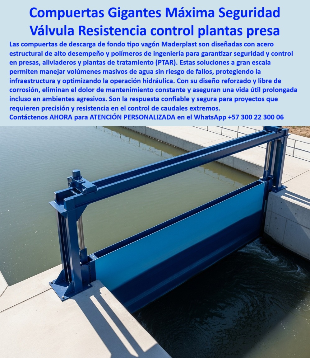 Compuerta Compuerta De Vagón Descarga De Fondo Aliviadero Presa Maderplast 0 Compuertas para plantas de tratamiento PTAR Acero estructural para compuertas de sector Grandes compuertas que se pueden construir y envíos 0  La compuerta de vagón tipo Taintor de Maderplast es la Válvula Resistencia control plantas presa que domina el agua con una Compuerta de Vagón Descarga de Fondo Aliviadero Presa Maderplast que personifica las Compuertas Gigantes Máxima Seguridad, una solución de alto desempeño que combina acero estructural y polímeros de ingeniería para garantizar el control en presas, aliviaderos y plantas de tratamiento (PTAR). Esta compuerta hidráulica azul metálico está diseñada para manejar volúmenes masivos de agua sin riesgo de fallos, protegiendo la infraestructura y optimizando la operación hidráulica, con su diseño reforzado y libre de corrosión, elimina el dolor del mantenimiento constante y asegura una vida útil prolongada incluso en ambientes agresivos. Maderplast es la respuesta confiable y segura para proyectos que requieren precisión y resistencia en el control de caudales extremos, de hecho, con nuestro diseño híbrido que combina la fuerza del acero con la durabilidad del FRP, logramos una solución libre de óxido y de bajo mantenimiento. ¿Cuál es el costo de operación a largo plazo?, Maderplast resuelve que nuestras compuertas significan menos paradas, menos reparaciones y un ahorro significativo en mantenimiento, y si se pregunta ¿Qué ventaja tienen frente al acero tradicional?, Por eso Maderplast ofrecemos una reducción de mantenimiento, la garantía de que no se oxidan y la prolongación de la vida útil del proyecto. Si requiere una compuerta de gran capacidad controlando flujo masivo de agua, esto es lo que Maderplast ofrece: soluciones de gran escala con sellos herméticos y resistencia comprobada, de hecho, si se pregunta ¿Pueden hacer compuertas a medida?, El producto Maderplast es la respuesta, ya que diseñamos cada compuerta según sus cargas hidráulicas y condiciones de obra, por lo tanto, la Compuerta modular personalizada-Calidad Maderplast es una realidad con diseños a medida optimizados para rendimiento y seguridad. Para la pregunta ¿Cómo evitar fallos en compuertas de plantas de tratamiento?, la Mejor respuesta Maderplast es con materiales anticorrosivos, cálculos precisos y un soporte técnico integral, por eso la Compuerta PTAR anticorrosiva-Maderplast entrega con un material híbrido acero-FRP que ofrece durabilidad superior y cero óxido. Si se pregunta ¿Quién fabrica compuertas para presas y PTAR?, Maderplast responde que diseñamos y fabricamos compuertas de acero y polímeros reforzados, seguras, durables y certificadas, de hecho, nuestra Compuerta para presas seguras está respaldada por Maderplast con sellos herméticos y soporte especializado. Para la pregunta ¿Puedo recibir asesoría técnica?, la Confianza Maderplast es que lo acompañamos desde la planeación hasta la puesta en marcha de su compuerta, lo que convierte a nuestra compuerta de gran capacidad en la solución ideal para el control de flujos masivos. La compuerta reforzada operando en canal de desagüe es una muestra de nuestro compromiso, y la Compuerta hidráulica de precisión-Producto Maderplast garantiza un control exacto de caudales en infraestructuras críticas, así, nuestra Compuerta de descarga fondo confiable-Solución Maderplast es diseñada para altos caudales y es resistente a fatiga y corrosión, con un control flujos masivos-Garantía Maderplast que asegura un manejo de grandes volúmenes sin riesgo de fallos. La compuerta integral para plantas de tratamiento-Esto logra Maderplast al ofrecer eficiencia, resistencia y respaldo continuo, y al preguntar ¿Sirven para ambientes agresivos?, la solución de Maderplast es que resisten químicos, salinidad y altas presiones sin perder eficiencia, de esta manera, la compuerta sector industrial gran escala-Lo ofrece Maderplast adaptándose a presiones extremas y ambientes agresivos. La compuerta de alta resistencia instalada en infraestructura hidráulica y la compuerta certificada para obras hidráulicas-Por eso Maderplast demuestra que cumplimos con normativas técnicas y ambientales exigentes. Finalmente, a la pregunta ¿Cómo optimizar mi planta hidráulica?, Maderplast responde con compuertas diseñadas para eficiencia, seguridad y confiabilidad en todo momento. Maderplast es su aliado en compuertas para plantas de tratamiento (PTAR) y en aceros estructurales para compuertas de sector, somos la solución para grandes compuertas que pueden ser construidas y enviadas a cualquier parte. Para su compuerta hidráulica fondo presa, compuerta descarga aliviadero, compuerta PTAR anticorrosiva y compuerta de gran escala, somos la mejor opción. Con la compuerta control caudal extremo, compuerta segura presa, compuerta industrial plantas tratamiento y nuestra compuerta anticorrosiva ingeniería, garantizamos su éxito. El producto Maderplast incluye una compuerta modular personalizada, compuerta de alta capacidad y compuerta para diques y embalses. Nuestra compuerta hidráulica precisión, compuerta duradera proyectos hidráulicos y compuerta con sellado confiable aseguran un bajo mantenimiento y una larga vida útil. Contáctenos AHORA para ATENCIÓN PERSONALIZADA en el WhatsApp +57 300 22 300 06. Compuerta Compuerta De Vagón Descarga De Fondo Aliviadero Presa Maderplast 0 Compuertas para plantas de tratamiento (PTAR), Acero estructural para compuertas de sector, - Grandes compuertas que se pueden construir  y envios