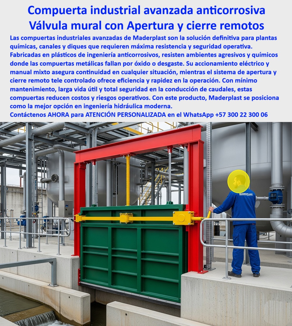 Compuerta Grande con accionamiento eléctrico y manual mixto Dique Maderplast 0 compuerta de ingeniería avanzada compuerta industrial de apertura y cierre remoto compuerta resistente a químicos uso industrial Diques 0  MADERPLAST: La Compra Inteligente para Control Hidráulico Total - La imagen que tenemos es una prueba contundente de la innovación Maderplast. A la izquierda, vemos la Compuerta hidráulica plástica Maderplast instalada en un canal, mostrando su estructura de polímero de ingeniería color verde y su operación manual sin esfuerzo. A la derecha, observamos la misma tecnología en otro proyecto, destacando la versatilidad de una válvula de operación manual o eléctrica. Esta válvula de accionamiento doble es la solución ideal para el control total, garantizando la eficiencia en canales, ríos y box culverts sin importar las condiciones. Es una compuerta automatizada de accionamiento dual que redefine la confiabilidad. - Continuidad y Confiabilidad sin Fallas de Energía - Uno de los mayores miedos en cualquier proyecto hidráulico es la interrupción de la operación. Es por eso que te has preguntado: ¿Cómo garantizar la continuidad operativa en un proyecto hidráulico? La compuerta Maderplast es la respuesta. Su sistema de accionamiento dual te permite operar de forma manual o eléctrica, asegurando la continuidad incluso si hay fallos de energía. Esta válvula que asegura continuidad en fallos de energía te ofrece la tranquilidad que necesitas en proyectos de agua sin fallos. - Si buscas una compuerta que funciona sin importar si hay fallos de energía, la compuerta de accionamiento dual para operación manual y eléctrica de Maderplast es la mejor opción. Con su control-total-operación-manual-eléctrica, garantizamos que tu proyecto nunca se detendrá. - Precisión y Seguridad desde la Palma de tu Mano - La precisión en el control de caudal es crucial para la seguridad y el rendimiento. Si buscas una compuerta con telecontrol a distancia o necesitas una válvula-telecontrol-distancia-seguridad para un box culvert, Maderplast es la solución. Nuestra compuerta hidráulica con telecontrol a distancia te permite controlar la operación de forma remota, ideal para proyectos agrícolas y urbanos. - Si te preguntas qué compuerta es ideal para la seguridad en canales y ríos, la válvula de control con telecontrol a distancia en canal de Maderplast es un producto diseñado para ofrecer la máxima confiabilidad y seguridad. Además, es una válvula de control a distancia para ríos y una válvula de compuerta para operación remota que te da el control total. - Durabilidad Extrema y Mantenimiento Cero - Los materiales de la compuerta Maderplast marcan la diferencia. Si buscas una compuerta de gran durabilidad para condiciones extremas, la solución de Maderplast es tu mejor opción. Fabricada en polímeros de ingeniería anticorrosión, esta compuerta elimina los problemas de óxido y reduce drásticamente el mantenimiento. Para evitar que tus compuertas se oxiden, la respuesta es simple: elige Maderplast. - Nuestra compuerta que elimina problemas de óxido y reduce costos es ideal para mantenimiento-cero-proyectos-agrícolas. Su diseño te ofrece la gran durabilidad que necesitas en cualquier condición. Si te preguntas qué material de compuerta evita la oxidación y el mantenimiento, la respuesta es el polímero de ingeniería. Maderplast lo utiliza para garantizar que tus válvulas para uso agrícola no requieran mucho mantenimiento. - En resumen, la compuerta de control total de Maderplast es la compuerta de accionamiento dual perfecta para proyectos agrícolas, urbanos e industriales. Su innovadora operación, su precisión y su gran durabilidad la convierten en la mejor opción del mercado. Es una válvula de control total en box culvert y ríos y una válvula de operación mixta en obras hidráulicas industriales que garantiza el éxito de tu proyecto. - Para obtener asesoría especializada y desarrollar tu proyecto con la más alta tecnología, contáctanos: - WhatsApp +57 300 22 300 06 Compuerta Grande con accionamiento eléctrico y manual mixto Dique Maderplast 0 compuerta de ingeniería avanzada, - compuerta industrial de apertura y cierre remoto, - compuerta resistente a químicos uso industrial, Diques 0