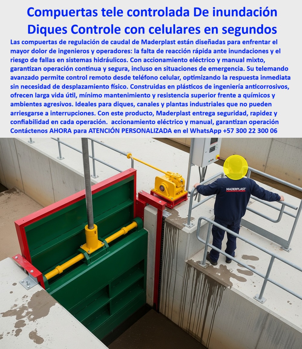 Compuerta Grande con accionamiento eléctrico y manual mixto Dique Maderplast 0 compuerta de regulación de caudal con telemando compuerta con control remoto por teléfono celular compuerta mixta control de inundaciones 0 MADERPLAST: La Compra Inteligente para Control Hidráulico Total - La imagen que tenemos es una prueba contundente de la innovación Maderplast. A la izquierda, vemos la Compuerta hidráulica plástica Maderplast instalada en un canal, mostrando su estructura de polímero de ingeniería color verde y su operación manual sin esfuerzo. A la derecha, observamos la misma tecnología en otro proyecto, destacando la versatilidad de una válvula de operación manual o eléctrica. Esta válvula de accionamiento doble es la solución ideal para el control total, garantizando la eficiencia en canales, ríos y box culverts sin importar las condiciones. Es una compuerta automatizada de accionamiento dual que redefine la confiabilidad. - Continuidad y Confiabilidad sin Fallas de Energía - Uno de los mayores miedos en cualquier proyecto hidráulico es la interrupción de la operación. Es por eso que te has preguntado: ¿Cómo garantizar la continuidad operativa en un proyecto hidráulico? La compuerta Maderplast es la respuesta. Su sistema de accionamiento dual te permite operar de forma manual o eléctrica, asegurando la continuidad incluso si hay fallos de energía. Esta válvula que asegura continuidad en fallos de energía te ofrece la tranquilidad que necesitas en proyectos de agua sin fallos. - Si buscas una compuerta que funciona sin importar si hay fallos de energía, la compuerta de accionamiento dual para operación manual y eléctrica de Maderplast es la mejor opción. Con su control-total-operación-manual-eléctrica, garantizamos que tu proyecto nunca se detendrá. - Precisión y Seguridad desde la Palma de tu Mano - La precisión en el control de caudal es crucial para la seguridad y el rendimiento. Si buscas una compuerta con telecontrol a distancia o necesitas una válvula-telecontrol-distancia-seguridad para un box culvert, Maderplast es la solución. Nuestra compuerta hidráulica con telecontrol a distancia te permite controlar la operación de forma remota, ideal para proyectos agrícolas y urbanos. - Si te preguntas qué compuerta es ideal para la seguridad en canales y ríos, la válvula de control con telecontrol a distancia en canal de Maderplast es un producto diseñado para ofrecer la máxima confiabilidad y seguridad. Además, es una válvula de control a distancia para ríos y una válvula de compuerta para operación remota que te da el control total. - Durabilidad Extrema y Mantenimiento Cero - Los materiales de la compuerta Maderplast marcan la diferencia. Si buscas una compuerta de gran durabilidad para condiciones extremas, la solución de Maderplast es tu mejor opción. Fabricada en polímeros de ingeniería anticorrosión, esta compuerta elimina los problemas de óxido y reduce drásticamente el mantenimiento. Para evitar que tus compuertas se oxiden, la respuesta es simple: elige Maderplast. - Nuestra compuerta que elimina problemas de óxido y reduce costos es ideal para mantenimiento-cero-proyectos-agrícolas. Su diseño te ofrece la gran durabilidad que necesitas en cualquier condición. Si te preguntas qué material de compuerta evita la oxidación y el mantenimiento, la respuesta es el polímero de ingeniería. Maderplast lo utiliza para garantizar que tus válvulas para uso agrícola no requieran mucho mantenimiento. - En resumen, la compuerta de control total de Maderplast es la compuerta de accionamiento dual perfecta para proyectos agrícolas, urbanos e industriales. Su innovadora operación, su precisión y su gran durabilidad la convierten en la mejor opción del mercado. Es una válvula de control total en box culvert y ríos y una válvula de operación mixta en obras hidráulicas industriales que garantiza el éxito de tu proyecto. - Para obtener asesoría especializada y desarrollar tu proyecto con la más alta tecnología, contáctanos: - WhatsApp +57 300 22 300 06 Compuerta Grande con accionamiento eléctrico y manual mixto Dique Maderplast 0 compuerta de regulación de caudal con telemando, - compuerta con control remoto por teléfono celular, - compuerta mixta control de inundaciones