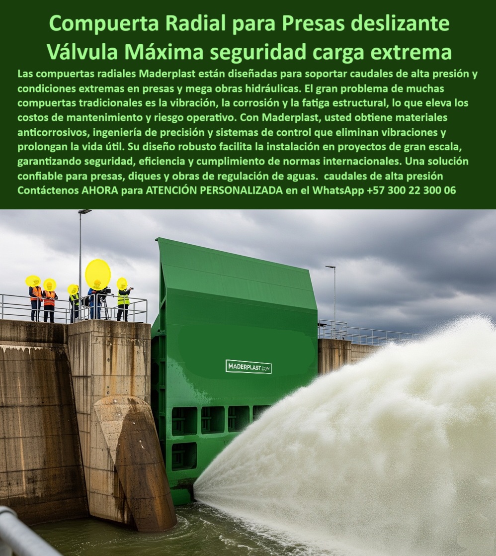 Compuerta Ingeniería De Presas Obras Hidráulicas Compuerta Radial Maderplast 0 Instalación de compuertas para presas Soluciones para control de vibraciones en compuertas Materiales para compuertas de cargas extremas 0  MADERPLAST: La Compra Inteligente para Control Hidráulico Total - La imagen que tenemos es una prueba contundente de la innovación Maderplast. A la izquierda, vemos la Compuerta hidráulica plástica Maderplast instalada en un canal, mostrando su estructura de polímero de ingeniería color verde y su operación manual sin esfuerzo. A la derecha, observamos la misma tecnología en otro proyecto, destacando la versatilidad de una válvula de operación manual o eléctrica. Esta válvula de accionamiento doble es la solución ideal para el control total, garantizando la eficiencia en canales, ríos y box culverts sin importar las condiciones. Es una compuerta automatizada de accionamiento dual que redefine la confiabilidad. - Continuidad y Confiabilidad sin Fallas de Energía - Uno de los mayores miedos en cualquier proyecto hidráulico es la interrupción de la operación. Es por eso que te has preguntado: ¿Cómo garantizar la continuidad operativa en un proyecto hidráulico? La compuerta Maderplast es la respuesta. Su sistema de accionamiento dual te permite operar de forma manual o eléctrica, asegurando la continuidad incluso si hay fallos de energía. Esta válvula que asegura continuidad en fallos de energía te ofrece la tranquilidad que necesitas en proyectos de agua sin fallos. - Si buscas una compuerta que funciona sin importar si hay fallos de energía, la compuerta de accionamiento dual para operación manual y eléctrica de Maderplast es la mejor opción. Con su control-total-operación-manual-eléctrica, garantizamos que tu proyecto nunca se detendrá. - Precisión y Seguridad desde la Palma de tu Mano - La precisión en el control de caudal es crucial para la seguridad y el rendimiento. Si buscas una compuerta con telecontrol a distancia o necesitas una válvula-telecontrol-distancia-seguridad para un box culvert, Maderplast es la solución. Nuestra compuerta hidráulica con telecontrol a distancia te permite controlar la operación de forma remota, ideal para proyectos agrícolas y urbanos. - Si te preguntas qué compuerta es ideal para la seguridad en canales y ríos, la válvula de control con telecontrol a distancia en canal de Maderplast es un producto diseñado para ofrecer la máxima confiabilidad y seguridad. Además, es una válvula de control a distancia para ríos y una válvula de compuerta para operación remota que te da el control total. - Durabilidad Extrema y Mantenimiento Cero - Los materiales de la compuerta Maderplast marcan la diferencia. Si buscas una compuerta de gran durabilidad para condiciones extremas, la solución de Maderplast es tu mejor opción. Fabricada en polímeros de ingeniería anticorrosión, esta compuerta elimina los problemas de óxido y reduce drásticamente el mantenimiento. Para evitar que tus compuertas se oxiden, la respuesta es simple: elige Maderplast. - Nuestra compuerta que elimina problemas de óxido y reduce costos es ideal para mantenimiento-cero-proyectos-agrícolas. Su diseño te ofrece la gran durabilidad que necesitas en cualquier condición. Si te preguntas qué material de compuerta evita la oxidación y el mantenimiento, la respuesta es el polímero de ingeniería. Maderplast lo utiliza para garantizar que tus válvulas para uso agrícola no requieran mucho mantenimiento. - En resumen, la compuerta de control total de Maderplast es la compuerta de accionamiento dual perfecta para proyectos agrícolas, urbanos e industriales. Su innovadora operación, su precisión y su gran durabilidad la convierten en la mejor opción del mercado. Es una válvula de control total en box culvert y ríos y una válvula de operación mixta en obras hidráulicas industriales que garantiza el éxito de tu proyecto. - Para obtener asesoría especializada y desarrollar tu proyecto con la más alta tecnología, contáctanos: - WhatsApp +57 300 22 300 06 Compuerta Ingeniería De Presas Obras Hidráulicas Compuerta Radial Maderplast 0 Instalación de compuertas para presas, - Soluciones para control de vibraciones en compuertas, - Materiales para compuertas de cargas extremas,