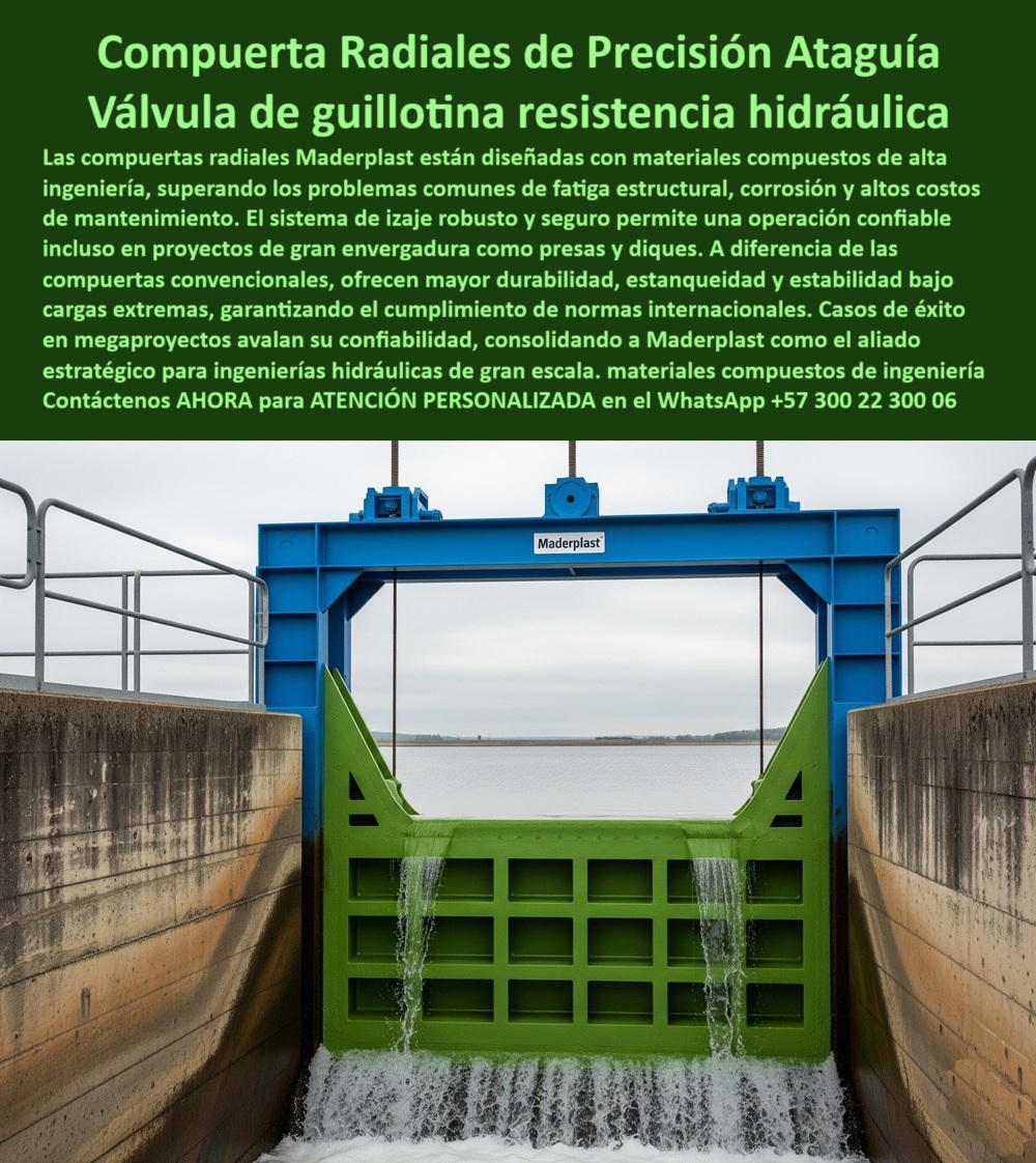Compuerta Ingeniería De Presas Obras Hidráulicas Compuerta Radial Maderplast 0 Mecanismo de izaje para compuertas Compuerta mural en material compuesto Casos de éxito en compuertas de gran tamaño Estudio de fatiga 0  MADERPLAST: La Vanguardia en Resistencia y Precisión para Proyectos de Gran Escala - La imagen captura la fuerza y precisión de una solución de ingeniería de vanguardia. La compuerta radial de precisión Ataguía de Maderplast no es una compuerta común; es una válvula de guillotina resistencia hidráulica fabricada con materiales compuestos de alta ingeniería. Este diseño está creado para superar de manera definitiva los problemas de fatiga estructural, corrosión y los altos costos de mantenimiento que plagan a las compuertas convencionales. - Diseñada para lo Extremo, Probada para la Confianza - En Maderplast, comprendemos que los proyectos de gran envergadura no pueden permitirse fallos. Por ello, nuestras compuertas radiales son la respuesta para obras-hídricas-megaproyectos-soluciones. Si te has preguntado qué compuertas se recomiendan para fatiga estructural y corrosión, la respuesta es nuestra tecnología probada. Nuestros casos de éxito en megaproyectos avalan la confiabilidad de estas compuertas, consolidándose como el aliado estratégico para ingenierías hidráulicas de gran escala. - Si necesitas un mecanismo de izaje para compuertas de gran envergadura, nuestra solución te ofrece un sistema de izaje robusto y seguro que garantiza una operación confiable incluso en las condiciones más extremas. Nuestra válvula mural en material compuesto ha sido diseñada para una durabilidad y estanqueidad superior, asegurando el cumplimiento de normas internacionales y una estabilidad inigualable bajo las presiones más altas. - Larga Vida Útil y Costos de Mantenimiento Cero - La inversión en una compuerta debe ser una decisión a largo plazo. Si buscas una compuerta para diques que no requieran mantenimiento, Maderplast es la solución. Nuestra tecnología supera el óxido y el desgaste, eliminando por completo los costos de mantenimiento y reposición. Es una válvula con estudio de fatiga para alta durabilidad que te ofrece la tranquilidad de saber que tu inversión está protegida. - Cuando eliges una válvula de guillotina para resistencia hidráulica de Maderplast, estás invirtiendo en un producto que no solo rinde bajo las condiciones más extremas, sino que también elimina los gastos operativos a largo plazo. Es la tecnología de punta que tu proyecto necesita para asegurar su éxito. - Para obtener asesoría especializada y llevar tu proyecto al siguiente nivel, contáctanos: - WhatsApp +57 300 22 300 06 Compuerta Ingeniería De Presas Obras Hidráulicas Compuerta Radial Maderplast 0 Mecanismo de izaje para compuertas, - Compuerta mural en material compuesto, - Casos de éxito en compuertas de gran tamaño, - Estudio de fatiga