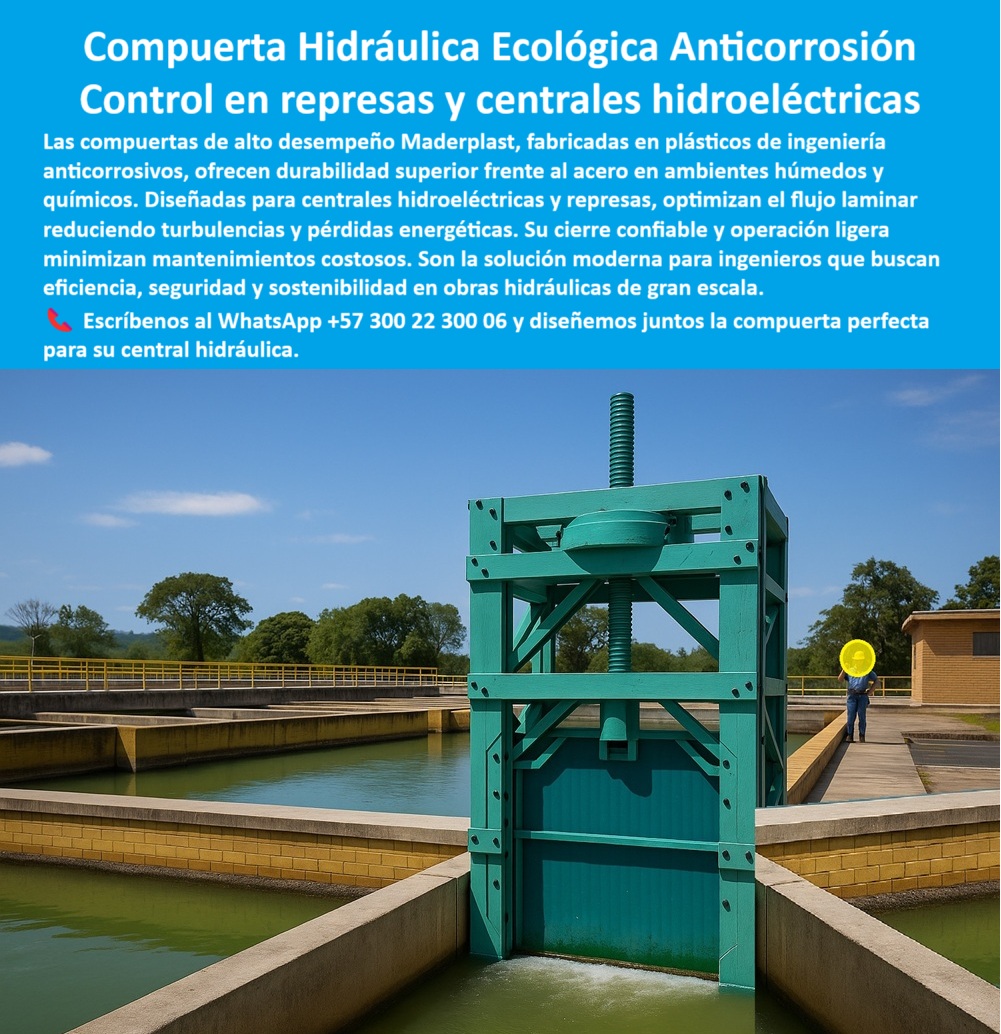 Compuertas Alta Caída Compuertas De Alto Desempeño Hidráulico Maderplast 0 compuerta ecológica para centrales hidroeléctricas compuerta con optimización de flujo laminar compuerta plástica anticorrosión para represa 0  La Compuerta Hidráulica Ecológica Anticorrosión es la solución definitiva para el control en represas y centrales hidroeléctricas, una compuerta plástica anticorrosiva para represa fabricada con polímeros de ingeniería anticorrosivos que ofrecen durabilidad superior frente al acero en ambientes húmedos y químicos, tal como se aprecia en la imagen que muestra una compuerta verde de ingeniería plástica instalada en un canal hidráulico, diseñada para centrales hidroeléctricas. Su diseño optimiza el flujo laminar, reduciendo turbulencias y pérdidas energéticas, mientras que su cierre confiable y operación ligera minimizan los mantenimientos costosos. Es la solución moderna para ingenieros que buscan eficiencia, seguridad y sostenibilidad en obras hidráulicas de gran escala. Si su pregunta es ¿Compuerta para represas que reduzca mantenimiento?, la Solución Maderplast son plásticos anticorrosivos que eliminan óxido y minimizan costos. Con nuestra compuerta FRP reforzada ofrecemos soluciones que garantizan un sistema de compuerta sin corrosión, ideal para la válvula-industrial-para-represas. Para la pregunta ¿Compuertas adaptables a bocatomas?, Maderplast provee diseños modulares y resistentes para cualquier medida, entregando una compuerta hidráulica adaptable y sistemas hidráulicos sostenibles. Al preguntar por un proveedor confiable para proyectos hidráulicos, la respuesta es Maderplast, con su experiencia, calidad y soluciones personalizadas. Si su objetivo es la optimización del flujo en turbinas, la solución Maderplast es la compuerta modular de flujo laminar que reduce turbulencias y aumenta la energía, mientras que nuestra válvula para optimizar flujo en turbinas-Maderplast ofrece un cierre confiable y flujo laminar continuo. Si busca compuertas sin riesgo de corrosión, Maderplast garantiza cero óxido incluso en agua salada y ambientes agresivos. La respuesta a ¿Compuertas para agua salada y químicos? son nuestros polímeros de ingeniería resistentes a la corrosión, lo cual demuestra por qué somos especialistas en compuerta de ingeniería avanzada para proyectos hidráulicos de larga duración. Para los que preguntan por compuertas industriales certificadas, Maderplast cumple con normas internacionales y brinda soporte técnico especializado, ofreciendo una compuerta de alta eficiencia energética. Nuestra compuerta plástica anticorrosiva en canal de distribución de agua es un claro ejemplo de nuestra tecnología, y al ser una compuerta estructural para bocatomas, demuestra nuestra capacidad. La compuerta FRP anti corrosión en estructura robusta de soporte rectangular evidencia nuestra ingeniería de alta resistencia, y a la pregunta ¿Garantía en compuertas hidráulicas industriales?, esto ofrece Maderplast: respaldo técnico completo desde el diseño hasta la instalación. Si buscas un sistema hidráulico con mínimo mantenimiento, Maderplast asegura tecnología sin fallos y bajo costo operativo. Nuestra compuerta de alta resistencia es la respuesta a ¿Compuertas ligeras y robustas a la vez?, ya que combina peso optimizado con alta resistencia estructural. La compuerta hidráulica ecológica para represas de Maderplast es una compuerta plástica ecológica para hidroeléctricas que ofrece eficiencia energética. El precio de compuertas para control de caudal es una inversión rentable con una vida útil superior a 25 años, ya que nuestras compuertas son sostenibles con larga vida útil. La respuesta a ¿Compuertas seguras para grandes caudales? Es nuestra solución Maderplast: un control preciso y confiable en condiciones extremas. Si busca quién fabrica compuertas anticorrosivas para hidroeléctricas, Maderplast responde que somos especialistas en FRP de alta ingeniería para máxima durabilidad. Nuestra compuerta de ingeniería avanzada y compuerta de alto rendimiento se adaptan a ambientes de alta exigencia, y para control preciso de caudales ecológicos, nuestra compuerta sostenible es la opción. A la pregunta ¿Compuertas para ambientes con químicos agresivos?, la Respuesta Maderplast es que las fabricamos en polímeros que soportan ambientes hostiles. Si busca una solución para reducir mantenimiento en hidroeléctricas, Maderplast entrega compuertas durables sin óxido ni deformación. Nuestra compuerta sin mantenimiento costoso es un producto que demuestra por qué somos la solución ideal para represas, y para una válvula de control hidráulico en centrales o una válvula de cierre confiable para canales, Maderplast tiene la respuesta. La compuerta industrial anticorrosión prolongada es el resultado de la compuerta certificada para proyectos hidráulicos, y al preguntar ¿Quién asesora proyectos hidráulicos grandes?, Maderplast acompaña con ingeniería personalizada para cada necesidad hidráulica. La compuerta de alta eficiencia energética y compuerta para eficiencia energética son el resultado de nuestra tecnología, y para la compuerta con optimización de flujo laminar, Maderplast es el especialista. Nuestra compuerta ecológica para centrales hidroeléctricas es parte de las Compuertas de Alto Desempeño Hidráulico Maderplast, con una compuerta plástica anticorrosión para represa que ofrece máxima durabilidad. Escríbanos ahora por WhatsApp +57 300 22 300 06 y dé el siguiente paso hacia una solución hidráulica confiable y duradera. Compuertas Alta Caída Compuertas De Alto Desempeño Hidráulico Maderplast 0 compuerta ecológica para centrales hidroeléctricas, - compuerta con optimización de flujo laminar, - compuerta plástica anticorrosión para represa,