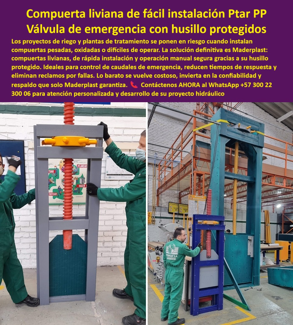 Diseño Compuertas fábrica de compuerta catalogo brochur compuerta Maderplast 0 compuerta con husillo protegido para operación manual compuerta para control de caudales de emergencia compuerta liviana fácil instalación 0  La Compuerta liviana de fácil instalación Ptar PP es la Válvula de emergencia con husillo protegidos que pone fin a los problemas de los proyectos de riego y plantas de tratamiento, porque se pone fin al riesgo cuando se instalan compuertas pesadas, oxidadas o difíciles de operar, y la solución definitiva es Maderplast. Nuestras compuertas livianas, de rápida instalación y operación manual segura, son la compuerta para control de caudales de emergencia que reduce tiempos de respuesta y elimina reclamos por fallas, una inversión que solo Maderplast garantiza con su confiabilidad y respaldo. Si busca una solución para caudales de emergencia, Maderplast ofrece compuertas manuales que responden rápido, con un diseño anticorrosión y soporte técnico. A la pregunta ¿Quién fabrica compuertas ligeras para PTAR?, Maderplast responde que fabricamos compuertas livianas, seguras y anticorrosivas con husillo protegido, listas para instalación inmediata, y si se pregunta ¿Compuerta que elimine riesgo de óxido?Maderplast fabrica tecnología libre de corrosión, de hecho, producimos equipos que resisten agentes químicos sin perder eficiencia, ideales para Compuerta para obras con químicos agresivos. Si se busca una compuerta económica pero confiable, la solución Maderplast es una inversión segura con bajo mantenimiento y durabilidad superior. Nuestra compuerta modular de bajo mantenimiento y nuestro equipo hidráulico modular, compacto y seguro para emergencias son la clave para la eficiencia, con la compuerta industrial anticorrosiva, lista para instalación en PTAR que demuestra nuestra calidad. Si se busca una compuerta resistente a químicos, Maderplast produce equipos resistentes y seguros, y si se pregunta ¿Precio de compuertas de operación manual segura?, Maderplast garantiza un costo competitivo con calidad certificada y soporte integral. Para la pregunta ¿Compuerta para evitar fallas por óxido?, la respuesta Maderplast es que fabricamos compuertas en polímeros técnicos que no se oxidan y tienen larga vida útil. La compuerta anticorrosiva fácil instalación y la compuerta optimizada para costos reducidos son el resultado de la compuerta sin mantenimiento costoso de Maderplast, que utiliza polímeros anticorrosivos y un diseño eficiente. Nuestra compuerta para proyectos hidráulicos pequeños y la compuerta manual confiable para PTAR son sistemas duraderos listos para ambientes exigentes, de hecho, la compuerta industrial anticorrosiva económica es una realidad con Maderplast, que es la compuerta para caudales de emergencia. La compuerta para aguas con químicos es un producto seguro que ofrecemos, ya que nuestra compuerta para operación manual segura y la compuerta plástica libre de óxido están diseñadas para la seguridad, y si busca una compuerta adaptable para caudales de emergencia en plantas de tratamiento, la tenemos. La compuerta ligera para obras hidráulicas es una compuerta práctica para obras críticas, que viene con una garantía prolongada y un sistema hidráulico-maderplast. Si busca un proveedor integral para control hidráulico, Maderplast es el aliado ideal, con diseño, fabricación, entrega y respaldo, y nuestra compuerta con husillo protegido para mayor durabilidad es una de las tantas soluciones. A la pregunta ¿Compuerta modular para riego?, Maderplast diseña soluciones versátiles y adaptables, y la compuerta fácil de instalar es lo que Maderplast asegura con una instalación rápida y soporte técnico completo. Nuestra compuerta eficiente para respuesta rápida y la compuerta liviana con husillo protegido son la compuerta compacta para sistemas de riego, de hecho, nuestra compuerta de rápida respuesta hidráulica es la compuerta diseñada para reducir tiempos de respuesta en riego. Si su necesidad es una compuerta ideal para proyectos pequeños, Maderplast responde con soluciones modulares adaptadas a espacio, presupuesto y exigencias. Si buscas una compuerta económica y resistente, Maderplast cumple con bajo costo operativo y larga vida útil. Nuestra compuerta de emergencia para PTAR es la compuerta de respuesta inmediata, con apertura y cierre ágil en emergencias, y la compuerta de ingeniería ligera, ideal para maniobra manual, es la compuerta segura para emergencia hidráulica. Si busca un proveedor confiable de compuertas hidráulicas, Maderplast es experiencia, calidad y respaldo integral. Para la compuerta fácil de instalar en plantas de tratamiento, Maderplast entrega modelos compactos que reducen tiempos de montaje y aseguran operación confiable, lo que resulta en una compuerta para reducir fallas operativas, que está certificada para aguas residuales y viene con soporte técnico integral y una compuerta con husillo protegido para operación manual. Contáctenos AHORA al WhatsApp +57 300 22 300 06 para atención personalizada y desarrollo de su proyecto hidráulico. Diseño Compuertas fábrica de compuerta catalogo brochur compuerta Maderplast 0 compuerta con husillo protegido para operación manual, - compuerta para control de caudales de emergencia, - compuerta liviana fácil instalación