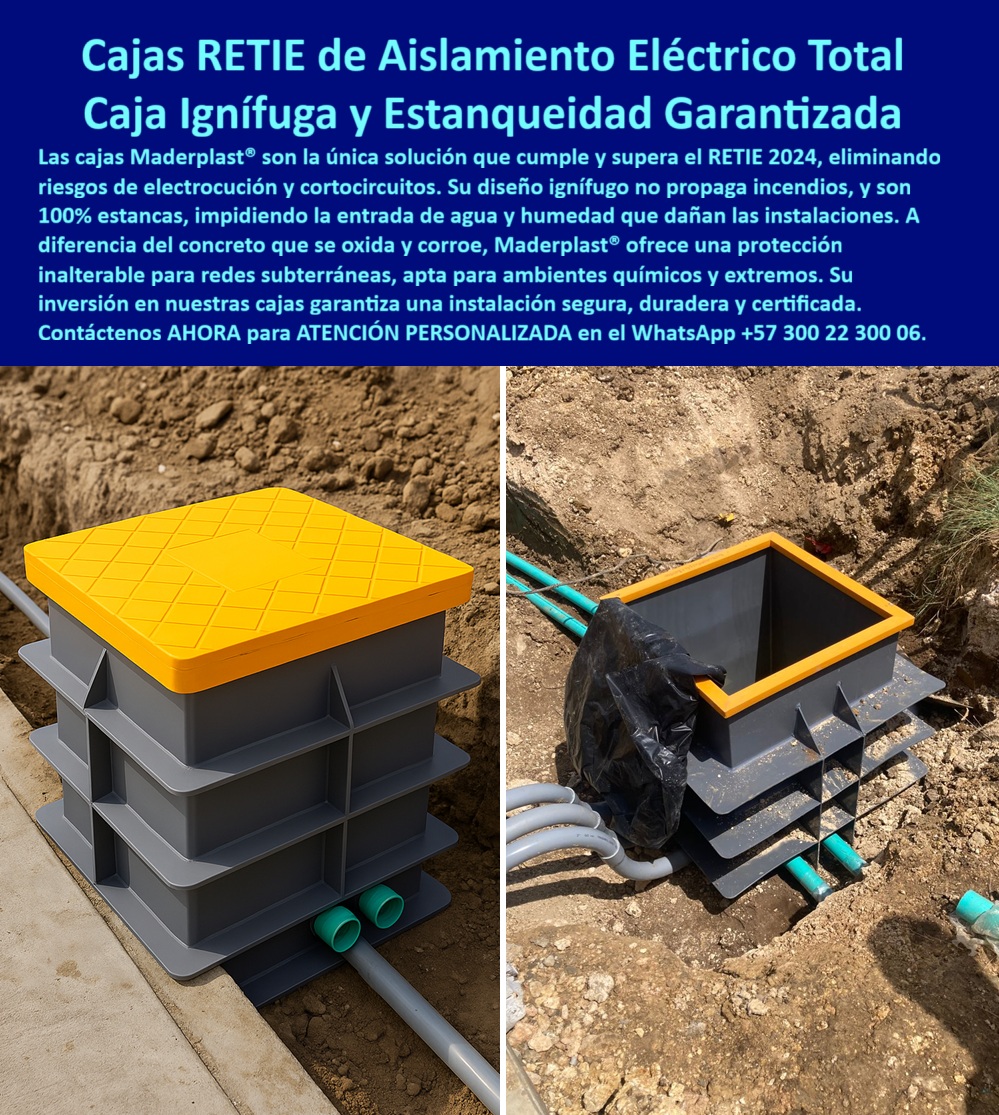 Cajas de inspección herméticas caja para conecciones redes subterráneas Maderplast Cajas Maderplast: Aislamiento Eléctrico Total, Caja Ignífuga y Estanqueidad Garantizada, - En el mundo de la infraestructura moderna, las nuevas normas RETIE exigen que las instalaciones eléctricas cuenten con materiales que sean estancos al agua, seguros frente a la corrosión y con certificación de conformidad. La respuesta definitiva, la única que cumple y supera estas expectativas, es Maderplast, con su solución de Cajas RETIE de Aislamiento Eléctrico Total. Nuestras cajas plásticas ignífugas y de estanqueidad garantizada son el escudo perfecto para tus redes subterráneas, - La imagen muestra la aplicación real de esta innovación: una línea de cajas de inspección herméticas con tapas amarillas, instaladas en una zanja en medio de un entorno con jardineras, una clara señal de su integración en urbanismos modernos. Estas cajas para conexiones eléctricas subterráneas están fabricadas en polímero reforzado de alta resistencia, lo que las hace totalmente estancas, impidiendo la entrada de agua y humedad que dañarían las instalaciones, - Maderplast: La Innovación que Protege tus Proyectos Eléctricos, - ¿Qué caja de inspección evita filtraciones en redes subterráneas? La caja plástica estanca nivel freático alto de Maderplast es la solución. Con su diseño monolítico y 100% estanco, protege las conexiones y evita cortocircuitos. Es la opción más segura y definitiva para cualquier proyecto que requiera protección contra la humedad, - ¿Cuál es la alternativa a las cajas de concreto que se agrietan? La respuesta es una caja modular ligera y apilable fabricada en polietileno reforzado. A diferencia del concreto, no se oxida, no se fisura ni se corroe, lo que se traduce en una protección inalterable para redes subterráneas, - ¿Cómo proteger conexiones en terrenos con nivel freático alto? Con nuestras cajas eléctricas de bajo mantenimiento. Su diseño hermético y su resistencia a la compresión las hacen ideales para suelos con nivel freático alto, zonas húmedas y entornos costeros. Es una caja de inspección contra filtraciones de agua que te brinda la tranquilidad de una instalación segura y duradera, - ¿Qué caja garantiza continuidad eléctrica en proyectos solares? El resultado más confiable es la caja de inspección fotovoltaica subterránea. Nuestras cajas plásticas ignífugas de alta resistencia son ideales para interconexiones en sistemas fotovoltaicos, ya que protegen las conexiones contra la humedad y el riesgo de incendio, garantizando la continuidad del sistema, - ¿Qué registro eléctrico es seguro frente a químicos y humedad? La mejor explicación te la da Maderplast: nuestras cajas de inspección resistente a químicos y cajas estancas anticorrosivas certificadas son perfectas para PTAR, PTAP e industrias agresivas. Su polímero reforzado las hace inmunes a la corrosión y a la limpieza frecuente, - ¿Qué caja modular facilita ampliaciones en urbanismo? El consejo experto es elegir cajas modulares ligeras y apilables. Su diseño facilita su transporte y montaje, lo que acelera la obra y reduce los costos en proyectos de gran envergadura, - Maderplast: La Confianza que Solo la Innovación Ofrece, - Las cajas de inspección herméticas plásticas Maderplast cumplen y superan las exigencias RETIE 2024, ofreciendo máxima protección contra humedad, filtraciones y corrosión en redes subterráneas. La inversión en nuestras cajas para instalaciones fotovoltaicas garantiza una instalación segura, duradera y certificada, - Te sentirás convencido y seguro de que Maderplast es la única opción que cumple con todos tus requisitos. 0 caja de inspección contra humedad, - Solución de registro redes subterráneas, - Caja de inspección servicios públicos, - Cajas para instalaciones fotovoltaicas Cajas de inspección herméticas caja para conecciones redes subterráneas Maderplast 0 caja de inspección contra humedad Solución de registro redes subterráneas Caja de inspección servicios públicos Cajas para instalaciones fotovoltaicas Cajas Maderplast: Aislamiento Eléctrico Total, Caja Ignífuga y Estanqueidad Garantizada, - En el mundo de la infraestructura moderna, las nuevas normas RETIE exigen que las instalaciones eléctricas cuenten con materiales que sean estancos al agua, seguros frente a la corrosión y con certificación de conformidad. La respuesta definitiva, la única que cumple y supera estas expectativas, es Maderplast, con su solución de Cajas RETIE de Aislamiento Eléctrico Total. Nuestras cajas plásticas ignífugas y de estanqueidad garantizada son el escudo perfecto para tus redes subterráneas, - La imagen muestra la aplicación real de esta innovación: una línea de cajas de inspección herméticas con tapas amarillas, instaladas en una zanja en medio de un entorno con jardineras, una clara señal de su integración en urbanismos modernos. Estas cajas para conexiones eléctricas subterráneas están fabricadas en polímero reforzado de alta resistencia, lo que las hace totalmente estancas, impidiendo la entrada de agua y humedad que dañarían las instalaciones, - Maderplast: La Innovación que Protege tus Proyectos Eléctricos, - ¿Qué caja de inspección evita filtraciones en redes subterráneas? La caja plástica estanca nivel freático alto de Maderplast es la solución. Con su diseño monolítico y 100% estanco, protege las conexiones y evita cortocircuitos. Es la opción más segura y definitiva para cualquier proyecto que requiera protección contra la humedad, - ¿Cuál es la alternativa a las cajas de concreto que se agrietan? La respuesta es una caja modular ligera y apilable fabricada en polietileno reforzado. A diferencia del concreto, no se oxida, no se fisura ni se corroe, lo que se traduce en una protección inalterable para redes subterráneas, - ¿Cómo proteger conexiones en terrenos con nivel freático alto? Con nuestras cajas eléctricas de bajo mantenimiento. Su diseño hermético y su resistencia a la compresión las hacen ideales para suelos con nivel freático alto, zonas húmedas y entornos costeros. Es una caja de inspección contra filtraciones de agua que te brinda la tranquilidad de una instalación segura y duradera, - ¿Qué caja garantiza continuidad eléctrica en proyectos solares? El resultado más confiable es la caja de inspección fotovoltaica subterránea. Nuestras cajas plásticas ignífugas de alta resistencia son ideales para interconexiones en sistemas fotovoltaicos, ya que protegen las conexiones contra la humedad y el riesgo de incendio, garantizando la continuidad del sistema, - ¿Qué registro eléctrico es seguro frente a químicos y humedad? La mejor explicación te la da Maderplast: nuestras cajas de inspección resistente a químicos y cajas estancas anticorrosivas certificadas son perfectas para PTAR, PTAP e industrias agresivas. Su polímero reforzado las hace inmunes a la corrosión y a la limpieza frecuente, - ¿Qué caja modular facilita ampliaciones en urbanismo? El consejo experto es elegir cajas modulares ligeras y apilables. Su diseño facilita su transporte y montaje, lo que acelera la obra y reduce los costos en proyectos de gran envergadura, - Maderplast: La Confianza que Solo la Innovación Ofrece, - Las cajas de inspección herméticas plásticas Maderplast cumplen y superan las exigencias RETIE 2024, ofreciendo máxima protección contra humedad, filtraciones y corrosión en redes subterráneas. La inversión en nuestras cajas para instalaciones fotovoltaicas garantiza una instalación segura, duradera y certificada, - Te sentirás convencido y seguro de que Maderplast es la única opción que cumple con todos tus requisitos.