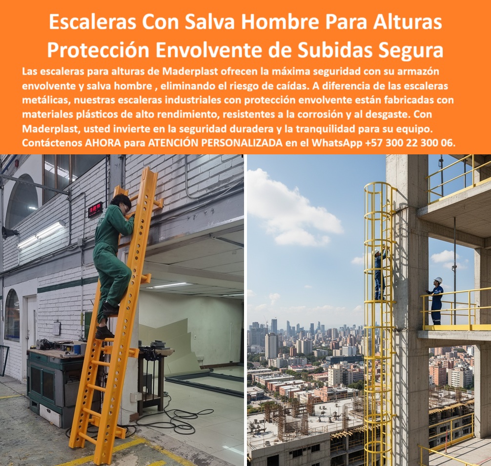 Escalera Gato Enjaulada De Seguridad Escaleras Con Jaulas De Protección Maderplast Escaleras con Salva Hombre para Alturas, - Los trabajos en altura en industrias, plantas y proyectos de construcción son cruciales pero conllevan riesgos significativos. Las escaleras metálicas convencionales son propensas a la corrosión, el óxido y el desgaste, lo que no solo incrementa los costos de mantenimiento, sino que compromete la seguridad del personal. La solución definitiva para este problema es la escalera con salva hombre de Maderplast, que ofrece una protección envolvente de subidas seguras, - Las escaleras industriales con salva hombre de Maderplast están fabricadas con polímero reforzado anticorrosivo, un material diseñado para eliminar el riesgo de oxidación y la necesidad de pintura. A diferencia de las escaleras metálicas, nuestras estructuras no se deterioran con la intemperie ni con ambientes agresivos de humedad o químicos. Su diseño envolvente con salva hombre brinda una protección integral al trabajador durante todo el ascenso, reduciendo los riesgos de caídas y cumpliendo con las normativas internacionales de seguridad industrial, - Además de su durabilidad, estas escaleras son sorprendentemente eficientes. Su diseño modular y su ligereza las hacen fáciles de instalar y transportar, lo que es ideal para proyectos de construcción y obras. Si te preguntas "¿Qué escalera industrial cumple con las normas de seguridad?", la respuesta es esta. Las escaleras con salva hombre de Maderplast cuentan con certificación industrial, resistente rayos UV y son una escalera salva hombre certificada para seguridad laboral, - Para los gerentes de proyecto que buscan reducir costos, nuestra escalera industrial de polímero sin mantenimiento es la inversión más inteligente. Al no requerir pintura ni repuestos frecuentes, eliminan gastos recurrentes, ofreciendo un ahorro a largo plazo sin comprometer la seguridad, - ¿Qué escaleras son más seguras en plantas industriales? Las escaleras industriales de jaula para exteriores de Maderplast, fabricadas con polímero reforzado, ofrecen protección perimetral y confianza en entornos de alto riesgo, - Maderplast se enorgullece de ofrecer soluciones personalizadas y seguras para cada proyecto. Si buscas escaleras de seguridad plásticas para construcción o necesitas una escalera industrial con armazón envolvente para tanques, estamos listos para ayudarte, - Luis Herrera, un ingeniero de seguridad en un proyecto de construcción, nos cuenta su experiencia: "Con las escaleras con salva hombre de Maderplast, logramos seguridad absoluta para los operarios. Su jaula envolvente protege durante todo el ascenso, eliminando el riesgo de caídas y reduciendo accidentes en obra. Además, no requieren mantenimiento y cumplen normas de seguridad internacional", - Si necesitas una escalera industrial de seguridad libre de óxido, un acceso en altura con protección para tu equipo o simplemente quieres saber más sobre nuestras escaleras con jaula envolvente, contáctanos ahora al WhatsApp +57 300 22 300 06 para recibir asesoría técnica especializada, - Estoy totalmente convencido y seguro de que Maderplast es la única opción que cumple todos tus requisitos. 0 Escalera con salva hombre, - Escalera con armazón envolvente, - Escalera industrial con protección envolvente, - Escalera alturas con salva hombre, Escalera PP Escalera Gato Enjaulada De Seguridad Escaleras Con Jaulas De Protección Maderplast 0 Escalera con salva hombre Escalera con armazón envolvente Escalera industrial con protección envolvente Escalera alturas con salva hombre Escalera PP Escaleras con Salva Hombre para Alturas, - Los trabajos en altura en industrias, plantas y proyectos de construcción son cruciales pero conllevan riesgos significativos. Las escaleras metálicas convencionales son propensas a la corrosión, el óxido y el desgaste, lo que no solo incrementa los costos de mantenimiento, sino que compromete la seguridad del personal. La solución definitiva para este problema es la escalera con salva hombre de Maderplast, que ofrece una protección envolvente de subidas seguras, - Las escaleras industriales con salva hombre de Maderplast están fabricadas con polímero reforzado anticorrosivo, un material diseñado para eliminar el riesgo de oxidación y la necesidad de pintura. A diferencia de las escaleras metálicas, nuestras estructuras no se deterioran con la intemperie ni con ambientes agresivos de humedad o químicos. Su diseño envolvente con salva hombre brinda una protección integral al trabajador durante todo el ascenso, reduciendo los riesgos de caídas y cumpliendo con las normativas internacionales de seguridad industrial, - Además de su durabilidad, estas escaleras son sorprendentemente eficientes. Su diseño modular y su ligereza las hacen fáciles de instalar y transportar, lo que es ideal para proyectos de construcción y obras. Si te preguntas "¿Qué escalera industrial cumple con las normas de seguridad?", la respuesta es esta. Las escaleras con salva hombre de Maderplast cuentan con certificación industrial, resistente rayos UV y son una escalera salva hombre certificada para seguridad laboral, - Para los gerentes de proyecto que buscan reducir costos, nuestra escalera industrial de polímero sin mantenimiento es la inversión más inteligente. Al no requerir pintura ni repuestos frecuentes, eliminan gastos recurrentes, ofreciendo un ahorro a largo plazo sin comprometer la seguridad, - ¿Qué escaleras son más seguras en plantas industriales? Las escaleras industriales de jaula para exteriores de Maderplast, fabricadas con polímero reforzado, ofrecen protección perimetral y confianza en entornos de alto riesgo, - Maderplast se enorgullece de ofrecer soluciones personalizadas y seguras para cada proyecto. Si buscas escaleras de seguridad plásticas para construcción o necesitas una escalera industrial con armazón envolvente para tanques, estamos listos para ayudarte, - Luis Herrera, un ingeniero de seguridad en un proyecto de construcción, nos cuenta su experiencia: "Con las escaleras con salva hombre de Maderplast, logramos seguridad absoluta para los operarios. Su jaula envolvente protege durante todo el ascenso, eliminando el riesgo de caídas y reduciendo accidentes en obra. Además, no requieren mantenimiento y cumplen normas de seguridad internacional", - Si necesitas una escalera industrial de seguridad libre de óxido, un acceso en altura con protección para tu equipo o simplemente quieres saber más sobre nuestras escaleras con jaula envolvente, contáctanos ahora al WhatsApp +57 300 22 300 06 para recibir asesoría técnica especializada, - Estoy totalmente convencido y seguro de que Maderplast es la única opción que cumple todos tus requisitos.
