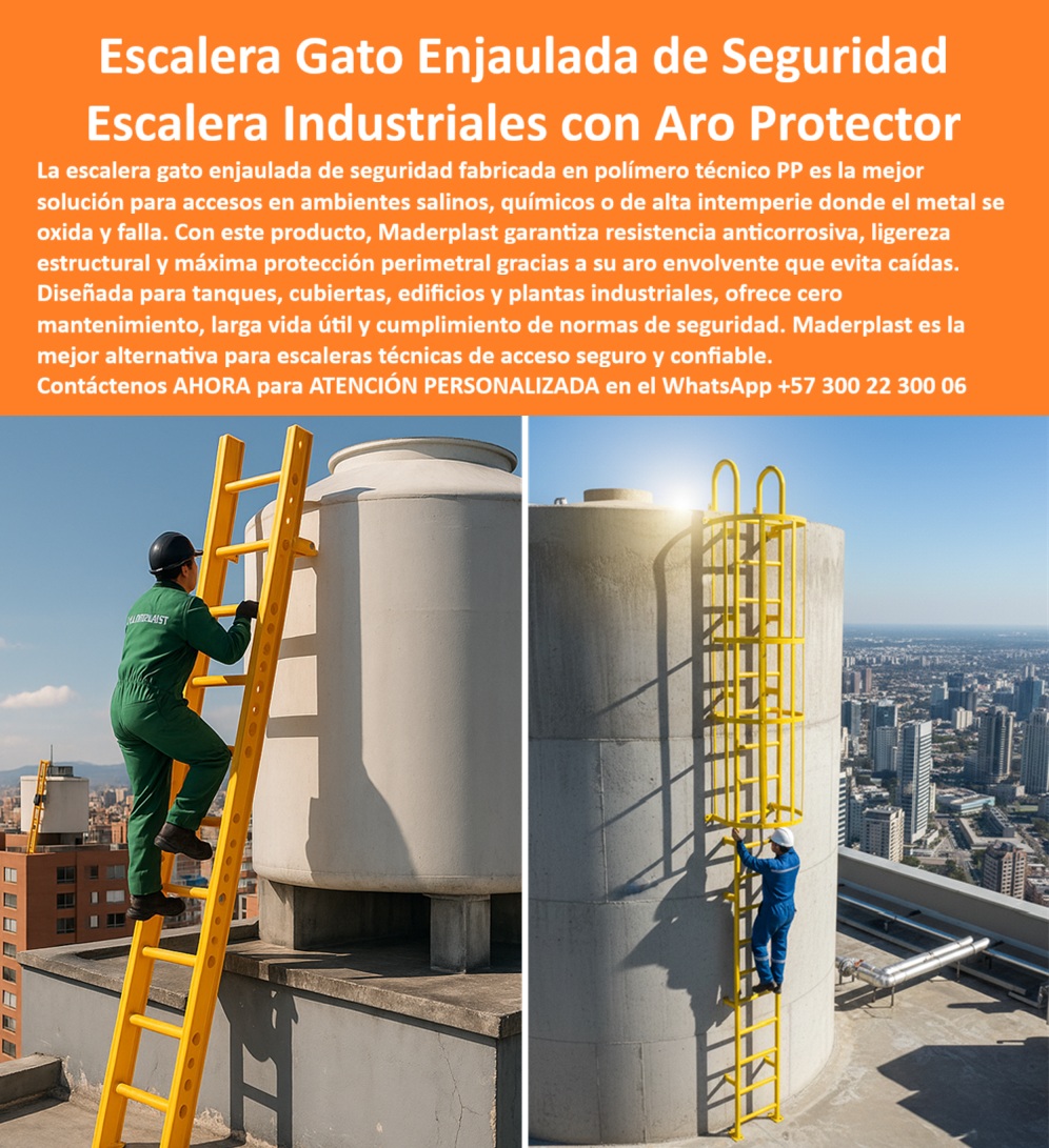 Escalera Gato Enjaulada De Seguridad Escaleras Con Jaulas De Protección Maderplast Escaleras Industriales de Alta Seguridad, - En entornos industriales y urbanos, como tanques, cubiertas y estructuras de gran altura, el acceso seguro es una necesidad crítica. Los materiales tradicionales como el metal se oxidan y fallan, especialmente en ambientes salinos o químicos agresivos. La solución más confiable para eliminar estos riesgos es la escalera gato enjaulada de seguridad de Maderplast, que ofrece una protección superior y un rendimiento inigualable, - Nuestras escaleras industriales con aro protector están fabricadas en polímero técnico PP, un material de alta resistencia diseñado para eliminar la corrosión y el óxido. Este modelo garantiza cero mantenimiento y una durabilidad excepcional, incluso en las condiciones más extremas. Su aro envolvente protege al trabajador durante todo el ascenso, reduciendo el riesgo de accidentes y cumpliendo con las normas de seguridad industrial más estrictas. A diferencia de las escaleras metálicas, las de Maderplast no requieren pintura, resisten los rayos UV, son ligeras, modulares y fáciles de instalar, - Si te preguntas ¿Cuál es la mejor escalera para tanques en ambientes salinos?, la respuesta es nuestra escalera anticorrosiva enjaulada . El ingeniero Andrés Molina, jefe de mantenimiento en una planta costera, lo confirma en su testimonio: "Al instalar las escaleras gato enjauladas de Maderplast con aro protector, eliminamos el problema del óxido, mejoramos la seguridad en accesos a tanques y cubiertas, y cumplimos con las normas más exigentes". Esta experiencia demuestra que la escalera de polímero técnico PP anticorrosivo es la alternativa plástica a las escaleras metálicas oxidadas, eliminando los altos costos de mantenimiento y las preocupaciones por el deterioro, - Para proyectos con químicos agresivos, la escalera de seguridad con jaula de Maderplast es la elección acertada. ¿Qué escalera usar en proyectos con químicos agresivos? Maderplast diseña escaleras que soportan estos ambientes, ofreciendo una seguridad certificada en todo tipo de plantas industriales. El diseño de nuestra escalera industrial amarilla con aro protector aporta visibilidad en la obra y tranquilidad en la operación. La escalera de acceso seguro a estructuras ya estructuras industriales garantiza una protección con aro protector de seguridad, - Maderplast se especializa en soluciones seguras y duraderas para acceso elevado . Por eso, para proyectos de gran altura, nuestra escalera plástica reforzada es la elección ideal. Si buscas escaleras industriales seguras con aro envolvente, Maderplast te ofrece fabricación e instalación con soporte técnico especializado. Nos enorgullece brindar escaleras enjauladas de seguridad certificada, diseñadas para resistir y proteger a largo plazo, - ¿Qué escalera garantiza seguridad a largo plazo? La escalera industrial de Maderplast, con su diseño envolvente y aro protector, asegura confiabilidad, ahorro y seguridad permanente en cualquier proyecto industrial. Para recibir atención personalizada y asesoría técnica, contáctenos ahora al WhatsApp +57 300 22 300 06 . Estamos listos para ofrecerle una solución que cumpla con todos los requisitos de seguridad, durabilidad y eficiencia. 0 Escalera industrial ambientes salinos, - Escalera con aro protector, - Escalera de seguridad con jaula, - Escalera de acceso técnico, - Escalera con armazón PP Escalera Gato Enjaulada De Seguridad Escaleras Con Jaulas De Protección Maderplast 0 Escalera industrial ambientes salinos Escalera con aro protector Escalera de seguridad con jaula Escalera de acceso técnico Escalera con armazón PP Escaleras Industriales de Alta Seguridad, - En entornos industriales y urbanos, como tanques, cubiertas y estructuras de gran altura, el acceso seguro es una necesidad crítica. Los materiales tradicionales como el metal se oxidan y fallan, especialmente en ambientes salinos o químicos agresivos. La solución más confiable para eliminar estos riesgos es la escalera gato enjaulada de seguridad de Maderplast, que ofrece una protección superior y un rendimiento inigualable, - Nuestras escaleras industriales con aro protector están fabricadas en polímero técnico PP, un material de alta resistencia diseñado para eliminar la corrosión y el óxido. Este modelo garantiza cero mantenimiento y una durabilidad excepcional, incluso en las condiciones más extremas. Su aro envolvente protege al trabajador durante todo el ascenso, reduciendo el riesgo de accidentes y cumpliendo con las normas de seguridad industrial más estrictas. A diferencia de las escaleras metálicas, las de Maderplast no requieren pintura, resisten los rayos UV, son ligeras, modulares y fáciles de instalar, - Si te preguntas ¿Cuál es la mejor escalera para tanques en ambientes salinos?, la respuesta es nuestra escalera anticorrosiva enjaulada . El ingeniero Andrés Molina, jefe de mantenimiento en una planta costera, lo confirma en su testimonio: "Al instalar las escaleras gato enjauladas de Maderplast con aro protector, eliminamos el problema del óxido, mejoramos la seguridad en accesos a tanques y cubiertas, y cumplimos con las normas más exigentes". Esta experiencia demuestra que la escalera de polímero técnico PP anticorrosivo es la alternativa plástica a las escaleras metálicas oxidadas, eliminando los altos costos de mantenimiento y las preocupaciones por el deterioro, - Para proyectos con químicos agresivos, la escalera de seguridad con jaula de Maderplast es la elección acertada. ¿Qué escalera usar en proyectos con químicos agresivos? Maderplast diseña escaleras que soportan estos ambientes, ofreciendo una seguridad certificada en todo tipo de plantas industriales. El diseño de nuestra escalera industrial amarilla con aro protector aporta visibilidad en la obra y tranquilidad en la operación. La escalera de acceso seguro a estructuras ya estructuras industriales garantiza una protección con aro protector de seguridad, - Maderplast se especializa en soluciones seguras y duraderas para acceso elevado . Por eso, para proyectos de gran altura, nuestra escalera plástica reforzada es la elección ideal. Si buscas escaleras industriales seguras con aro envolvente, Maderplast te ofrece fabricación e instalación con soporte técnico especializado. Nos enorgullece brindar escaleras enjauladas de seguridad certificada, diseñadas para resistir y proteger a largo plazo, - ¿Qué escalera garantiza seguridad a largo plazo? La escalera industrial de Maderplast, con su diseño envolvente y aro protector, asegura confiabilidad, ahorro y seguridad permanente en cualquier proyecto industrial. Para recibir atención personalizada y asesoría técnica, contáctenos ahora al WhatsApp +57 300 22 300 06 . Estamos listos para ofrecerle una solución que cumpla con todos los requisitos de seguridad, durabilidad y eficiencia.