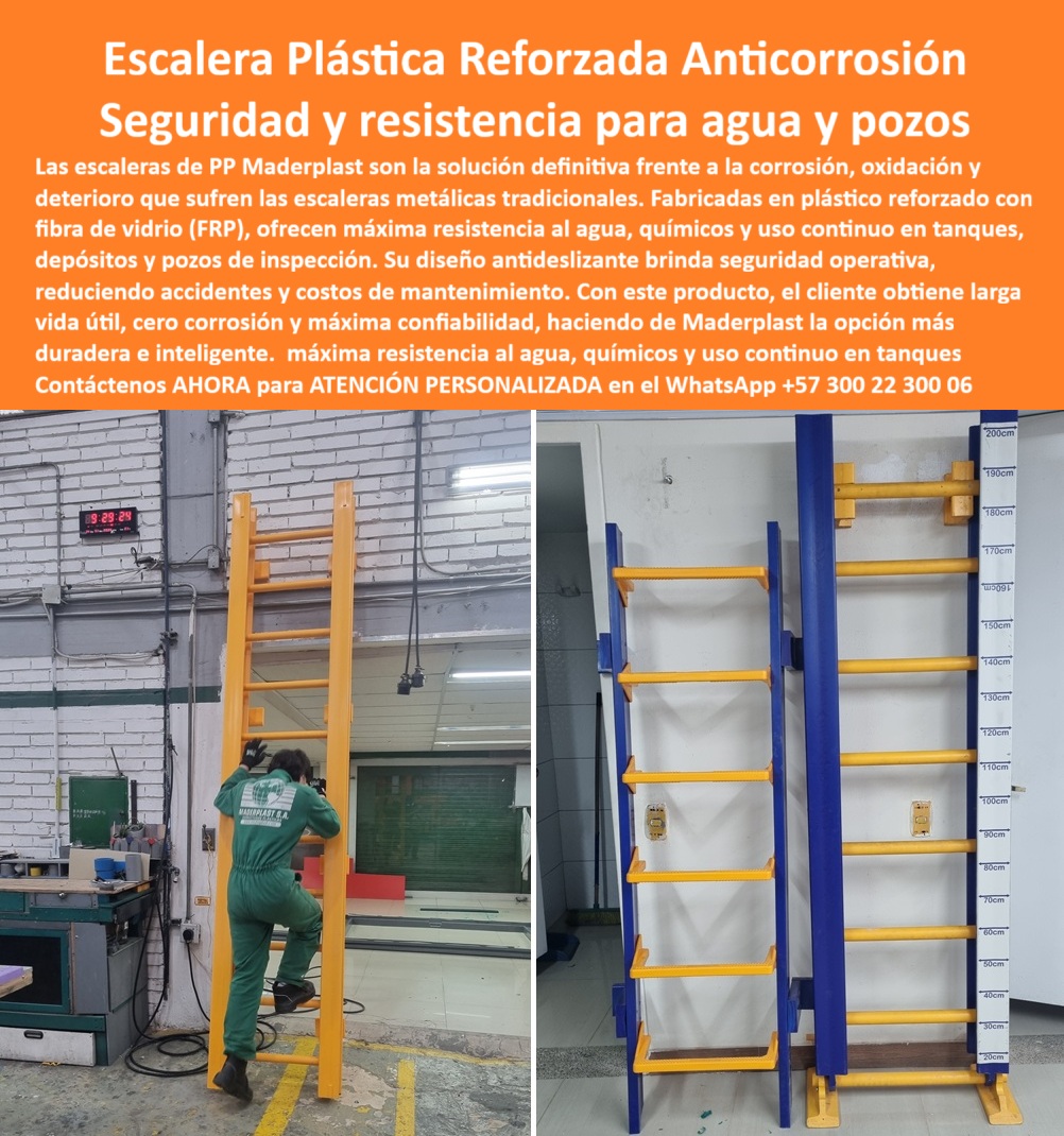 Escalera Para Tanque Agua Escaleras Plásticas Escalone Pozos Inspección Maderplast Escaleras Plásticas Reforzadas para Agua y Pozos, - En la industria, el acceso vertical en ambientes corrosivos como tanques, pozos y depósitos de agua es un desafío constante. Las escaleras metálicas tradicionales son propensas a la corrosión, el óxido y el deterioro, poniendo en riesgo la seguridad del personal y generando altos costos de mantenimiento. Maderplast ofrece la solución definitiva: la Escalera Plástica Reforzada Anticorrosión, un sistema de acceso diseñado para resistir y garantizar la seguridad en los entornos más exigentes, - Las escaleras plásticas reforzadas con fibra de vidrio (FRP) de Maderplast son la alternativa perfecta al metal. Fabricadas en un polímero técnico con refuerzo estructural, estas escaleras FRP para plantas de tratamiento industrial ofrecen una resistencia inigualable al agua, químicos y uso continuo. La superficie antideslizante de la escalera plástica antideslizante de seguridad reduce significativamente el riesgo de accidentes, proporcionando una seguridad operativa superior, - Una de las mayores ventajas de esta escalera reforzada plástica de vida útil es su durabilidad sin mantenimiento. Si te preguntas "¿Qué escalera dura más que una metálica en PTAR?", la respuesta es esta: su composición elimina la necesidad de pintura y las reparaciones por óxido, lo que se traduce en un ahorro sustancial a lo largo de su vida útil, - Para proyectos en ambientes hostiles, Maderplast ofrece escaleras verticales FRP para ambientes hostiles y escaleras plásticas industriales con resistencia química . Si un cliente te pregunta "¿Qué escalera resiste químicos y agua salobre?", la respuesta es Maderplast, que garantiza un desempeño confiable en cualquier condición. Las escaleras FRP para mantenimiento en depósitos son ligeras, modulares y de fácil instalación, lo que optimiza el tiempo y los recursos en obra, - Para acceder a tanques de agua potable, la escalera de polímero técnico de Maderplast es segura e higiénica, mientras que para pozos de inspección, la escalera FRP modular es ideal. Estas escaleras reforzadas plásticas para uso industrial cumplen con las más estrictas normativas de seguridad, ofreciendo tranquilidad y confianza al personal. Como lo expresa el ingeniero Rodrigo Salazar, jefe de planta en una PTAR, su inversión fue estratégica: "obtuvimos seguridad, durabilidad y reducción total en gastos de mantenimiento", - Maderplast es la mejor opción en escaleras verticales. Por eso, al preguntarle "¿Qué escalera plástica es mejor que una metálica?", la respuesta es clara: la de Maderplast, que elimina la corrosión, es más ligera y segura. Para recibir asesoría especializada y cotizar tu proyecto, contáctanos ahora al WhatsApp +57 300 22 300 06 0 Escalera de FRP Plástico reforzado con fibra de vidrio, - Escalera plástica resistente para uso continuo en agua, - Escalera plástica depósitos de agua Escalas Escalera Para Tanque Agua Escaleras Plásticas Escalone Pozos Inspección Maderplast 0 Escalera de FRP Plástico reforzado con fibra de vidrio Escalera plástica resistente para uso continuo en agua Escalera plástica depósitos de agua Escalas Escaleras Plásticas Reforzadas para Agua y Pozos, - En la industria, el acceso vertical en ambientes corrosivos como tanques, pozos y depósitos de agua es un desafío constante. Las escaleras metálicas tradicionales son propensas a la corrosión, el óxido y el deterioro, poniendo en riesgo la seguridad del personal y generando altos costos de mantenimiento. Maderplast ofrece la solución definitiva: la Escalera Plástica Reforzada Anticorrosión, un sistema de acceso diseñado para resistir y garantizar la seguridad en los entornos más exigentes, - Las escaleras plásticas reforzadas con fibra de vidrio (FRP) de Maderplast son la alternativa perfecta al metal. Fabricadas en un polímero técnico con refuerzo estructural, estas escaleras FRP para plantas de tratamiento industrial ofrecen una resistencia inigualable al agua, químicos y uso continuo. La superficie antideslizante de la escalera plástica antideslizante de seguridad reduce significativamente el riesgo de accidentes, proporcionando una seguridad operativa superior, - Una de las mayores ventajas de esta escalera reforzada plástica de vida útil es su durabilidad sin mantenimiento. Si te preguntas "¿Qué escalera dura más que una metálica en PTAR?", la respuesta es esta: su composición elimina la necesidad de pintura y las reparaciones por óxido, lo que se traduce en un ahorro sustancial a lo largo de su vida útil, - Para proyectos en ambientes hostiles, Maderplast ofrece escaleras verticales FRP para ambientes hostiles y escaleras plásticas industriales con resistencia química . Si un cliente te pregunta "¿Qué escalera resiste químicos y agua salobre?", la respuesta es Maderplast, que garantiza un desempeño confiable en cualquier condición. Las escaleras FRP para mantenimiento en depósitos son ligeras, modulares y de fácil instalación, lo que optimiza el tiempo y los recursos en obra, - Para acceder a tanques de agua potable, la escalera de polímero técnico de Maderplast es segura e higiénica, mientras que para pozos de inspección, la escalera FRP modular es ideal. Estas escaleras reforzadas plásticas para uso industrial cumplen con las más estrictas normativas de seguridad, ofreciendo tranquilidad y confianza al personal. Como lo expresa el ingeniero Rodrigo Salazar, jefe de planta en una PTAR, su inversión fue estratégica: "obtuvimos seguridad, durabilidad y reducción total en gastos de mantenimiento", - Maderplast es la mejor opción en escaleras verticales. Por eso, al preguntarle "¿Qué escalera plástica es mejor que una metálica?", la respuesta es clara: la de Maderplast, que elimina la corrosión, es más ligera y segura. Para recibir asesoría especializada y cotizar tu proyecto, contáctanos ahora al WhatsApp +57 300 22 300 06