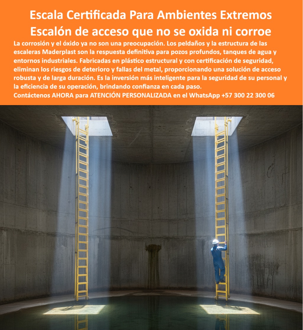 Escalera Para Tanque Agua Escaleras Plásticas Escalone Pozos Inspección Maderplast Escalones de Acceso que No se Oxidan ni se Corroen, - En los entornos industriales más exigentes, como pozos profundos, tanques de agua y plantas de tratamiento, la corrosión y el óxido de las escaleras metálicas son una preocupación constante. Estos elementos de acceso se deterioran rápidamente, comprometiendo la seguridad del personal y la eficiencia operativa. Maderplast ofrece la solución definitiva con sus escaleras plásticas verticales certificadas, diseñadas para soportar las condiciones más extremas y eliminar de una vez por todos los riesgos del metal, - Nuestra escalera plástica vertical certificada anticorrosiva está fabricada con polímero estructural reforzado con fibra de vidrio (FRP), un material superior que ofrece una resistencia sin igual. Al ser una escalera plástica anticorrosiva para ambientes hostiles, resiste la humedad, los químicos y los rayos UV, eliminando los problemas de óxido y deterioro. Su diseño robusto y modular permite una fácil instalación en espacios confinados y ambientes hostiles. Los peldaños antideslizantes de la escalera vertical plástico con peldaños antideslizantes proporcionan una seguridad adicional, reduciendo los riesgos de caídas y brindando confianza en cada paso, - Si se pregunta "¿Qué escala usar en pozos profundos industriales?", la respuesta es esta: nuestra escalera plástica certificada para tanques, que no solo es anticorrosiva sino también una escalera plástica reforzada de larga vida útil, superando los 20 años de servicio sin necesidad de mantenimiento. Al ser una escalera de acceso vertical certificada para agua, garantiza higiene y seguridad, ideal para pozos de agua potable y depósitos industriales, - Para quienes buscan una escalera vertical certificada para ambientes extremos, Maderplast es la respuesta. La escalera plástica industrial modular para mantenimiento es una escalera de alta resistencia anticorrosiva, con certificación técnica y cero mantenimiento. Así, Maderplast responde con autoridad a la pregunta: "¿Qué escalera dura más que una metálica?", demostrando que la inversión en plástico reforzado es la más inteligente y rentable a largo plazo, - Como lo confirma el ingeniero Sergio Andrade en su testimonio: "Con las escaleras plásticas certificadas de Maderplast, fabricadas en FRP, encontramos la solución definitiva: anticorrosivas, seguras y con peldaños antideslizantes que inspiran confianza en cada uso. Hemos reducido accidentes, eliminado mantenimientos y cumplido con normativas internacionales de seguridad, - Para proyectos hidráulicos, de saneamiento o industriales, las escaleras plásticas FRP para proyectos hidráulicos de Maderplast son la opción más segura. Ofrecemos escaleras para pozos profundos de inspección, escaleras plásticas para PTAP y PTAR y escaleras industriales verticales con certificación técnica . Para recibir asesoría personalizada, contáctenos ahora al WhatsApp +57 300 22 300 06 . Con Maderplast, se obtiene acceso confiable, seguro y duradero, garantizando la inversión más segura y confiable en accesos verticales industriales. 0 Escalera vertical de fibra de vidrio, - Escalera plástica vertical pozos profundos, - Escalera plástica certificada para tanques, Escalera plástica resistentes Escalera Para Tanque Agua Escaleras Plásticas Escalone Pozos Inspección Maderplast 0 Escalera vertical de fibra de vidrio Escalera plástica vertical pozos profundos Escalera plástica certificada para tanques Escalera plástica resistentes Escalones de Acceso que No se Oxidan ni se Corroen, - En los entornos industriales más exigentes, como pozos profundos, tanques de agua y plantas de tratamiento, la corrosión y el óxido de las escaleras metálicas son una preocupación constante. Estos elementos de acceso se deterioran rápidamente, comprometiendo la seguridad del personal y la eficiencia operativa. Maderplast ofrece la solución definitiva con sus escaleras plásticas verticales certificadas, diseñadas para soportar las condiciones más extremas y eliminar de una vez por todos los riesgos del metal, - Nuestra escalera plástica vertical certificada anticorrosiva está fabricada con polímero estructural reforzado con fibra de vidrio (FRP), un material superior que ofrece una resistencia sin igual. Al ser una escalera plástica anticorrosiva para ambientes hostiles, resiste la humedad, los químicos y los rayos UV, eliminando los problemas de óxido y deterioro. Su diseño robusto y modular permite una fácil instalación en espacios confinados y ambientes hostiles. Los peldaños antideslizantes de la escalera vertical plástico con peldaños antideslizantes proporcionan una seguridad adicional, reduciendo los riesgos de caídas y brindando confianza en cada paso, - Si se pregunta "¿Qué escala usar en pozos profundos industriales?", la respuesta es esta: nuestra escalera plástica certificada para tanques, que no solo es anticorrosiva sino también una escalera plástica reforzada de larga vida útil, superando los 20 años de servicio sin necesidad de mantenimiento. Al ser una escalera de acceso vertical certificada para agua, garantiza higiene y seguridad, ideal para pozos de agua potable y depósitos industriales, - Para quienes buscan una escalera vertical certificada para ambientes extremos, Maderplast es la respuesta. La escalera plástica industrial modular para mantenimiento es una escalera de alta resistencia anticorrosiva, con certificación técnica y cero mantenimiento. Así, Maderplast responde con autoridad a la pregunta: "¿Qué escalera dura más que una metálica?", demostrando que la inversión en plástico reforzado es la más inteligente y rentable a largo plazo, - Como lo confirma el ingeniero Sergio Andrade en su testimonio: "Con las escaleras plásticas certificadas de Maderplast, fabricadas en FRP, encontramos la solución definitiva: anticorrosivas, seguras y con peldaños antideslizantes que inspiran confianza en cada uso. Hemos reducido accidentes, eliminado mantenimientos y cumplido con normativas internacionales de seguridad, - Para proyectos hidráulicos, de saneamiento o industriales, las escaleras plásticas FRP para proyectos hidráulicos de Maderplast son la opción más segura. Ofrecemos escaleras para pozos profundos de inspección, escaleras plásticas para PTAP y PTAR y escaleras industriales verticales con certificación técnica . Para recibir asesoría personalizada, contáctenos ahora al WhatsApp +57 300 22 300 06 . Con Maderplast, se obtiene acceso confiable, seguro y duradero, garantizando la inversión más segura y confiable en accesos verticales industriales.