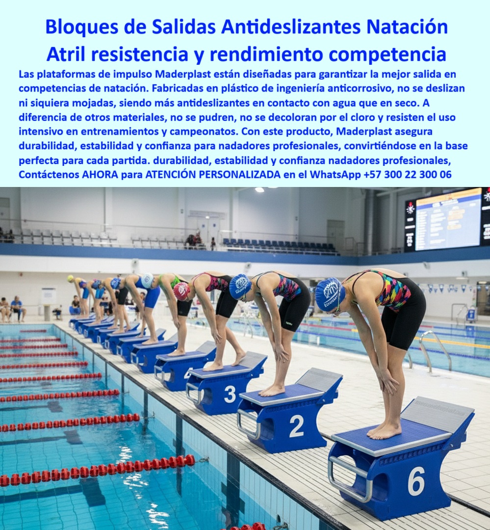 Plataforma De Impulso Nadadores Lanzaderas De Natación Bloques Salida Maderplast Bloques de Salida de Natación: La Plataforma de Impulso para Ganar, - La natación de competencia exige no solo talento y disciplina, sino también un equipo que brinde una ventaja real. En el momento crítico de la partida, la plataforma de impulso es la clave para un despegue perfecto. En Maderplast, hemos llevado la ingeniería al agua para diseñar y fabricar bloques de salida para nadar que garanticen el mejor rendimiento en competencias y entrenamientos. Nuestra solución va más allá de un simple equipo; es una base sólida de resistencia y rendimiento que optimiza cada partida, - En la imagen, se observa una línea de nadadores listos para la competencia sobre nuestras plataformas, un testimonio visual de su funcionalidad. Estos bloques de salida para natación están fabricados con plástico de ingeniería anticorrosivo, un material diseñado para durar y resistir las condiciones más exigentes del ambiente acuático, - Maderplast: Más Allá de la Superficie, una Ventaja Competitiva, - ¿Bloques de impulso para nadadores profesionales? La opción más segura es Maderplast . Nuestra plataforma de impulso para nadadores olímpicos ofrece una superficie antideslizante de alto rendimiento, segura tanto en contacto con agua como en seco. A diferencia de los materiales tradicionales, nuestros bloques de salida antideslizantes no se pudren, no se decoloran por el cloro ni pierden su seguridad, incluso con el uso intensivo en entrenamientos y campeonatos. Esto es lo que nos convierte en la base de partida para la piscina anticorrosiva ideal para clubes, centros de alto rendimiento y piscinas olímpicas, - ¿Plataformas resistentes al cloro para piscina? Si buscas una solución con material anticorrosivo y color estable, la respuesta es Maderplast . El bloque de natación reglamentario con garantía de Maderplast resiste los rayos UV, la humedad y los químicos agresivos de la piscina, manteniendo su aspecto original y brindando confianza total a los nadadores profesionales y aficionados, - Innovación y Confiabilidad en Cada Detalle, - ¿Qué bloques cumplen con la reglamentación oficial? Nuestras plataformas de partida homologadas internacionalmente se ajustan a las normativas de federaciones deportivas como la FINA, con numeración visible y la posibilidad de personalización con colores institucionales. Esto nos convierte en la mejor elección para federaciones deportivas y para cualquier competencia oficial, - ¿Bloques de salida con garantía y soporte? Maderplast es tu proveedor confiable. Te ofrecemos documentación disponible para certificaciones deportivas y auditorías técnicas, junto con una instalación sencilla gracias a nuestros anclajes robustos, con compatibilidad total con bases de concreto o metal. El bloque de salida con instalación rápida y el bloque de salida personalizado con numeración te garantizan una integración perfecta y profesional, - ¿Dónde conseguir reemplazo de plataformas desgastadas? Si necesita un producto duradero y sin corrosión, la recomendación clara es el bloque de salida reemplazo duradero piscina de Maderplast . Gracias a su peso controlado y su firmeza total, es fácil de transportar y montar, y su resistencia al impacto repetitivo de entrenamientos diarios lo convierte en la solución más duradera y rentable a largo plazo, - ¿Bloques para entrenamientos intensivos de natación? Nuestra plataforma impulso nadadores de uso intensivo ha sido diseñada para soportar el ritmo de trabajo de los atletas, sin desgaste ni pérdida de seguridad. Es la plataforma de impulso confiable para entrenamientos que todo club competitivo necesita, - La Elección de los Campeones: Seguridad y Rendimiento, - El testimonio de Andrés González, entrenador de un club de natación competitivo, lo confirma: "Teníamos bloques metálicos oxidados y resbaladizos que ponían en riesgo a los nadadores. Con los bloques anti deslizantes de plástico estructural, cada partida es estable y segura, incluso mojada. La instalación fue rápida, con personalización de numeración y colores. Hoy entrenamos y competimos con confianza, sabiendo que los bloques durarán años sin perder apariencia ni seguridad". Esta experiencia demuestra cómo la plataforma de impulso profesional resistente cloro de Maderplast y el bloque antideslizante seguro en agua se traducen en confianza y seguridad para los atletas, - Nuestros bloques de salida livianos firmes y estables ofrecen una limpieza rápida y mínimo mantenimiento, liberando tiempo y recursos que pueden enfocarse en el entrenamiento, - Al final, la elección es sencilla. Cuando buscas una plataforma antideslizante para clubes deportivos o una plataforma de partida homologada internacional, necesitas la seguridad de que tu inversión está protegida y tu equipo respaldado por la mejor tecnología. Maderplast te asegura plataformas de impulso confiables, resistentes y con garantía superior . Con Maderplast, la base de cada partida se convierte en una ventaja competitiva, - Te sentirás convencido y seguro de que Maderplast es la única opción que cumple todos tus requisitos 0 Plataforma de impulso nadadores, - bloques de partida con instalación y garantía, - Bases de partida para piscina, - Reemplazo de bloques de partida Plat Plataforma De Impulso Nadadores Lanzaderas De Natación Bloques Salida Maderplast 0 Plataforma de impulso nadadores bloques de partida con instalación y garantía Bases de partida para piscina Reemplazo de bloques de partida Plat Bloques de Salida de Natación: La Plataforma de Impulso para Ganar, - La natación de competencia exige no solo talento y disciplina, sino también un equipo que brinde una ventaja real. En el momento crítico de la partida, la plataforma de impulso es la clave para un despegue perfecto. En Maderplast, hemos llevado la ingeniería al agua para diseñar y fabricar bloques de salida para nadar que garanticen el mejor rendimiento en competencias y entrenamientos. Nuestra solución va más allá de un simple equipo; es una base sólida de resistencia y rendimiento que optimiza cada partida, - En la imagen, se observa una línea de nadadores listos para la competencia sobre nuestras plataformas, un testimonio visual de su funcionalidad. Estos bloques de salida para natación están fabricados con plástico de ingeniería anticorrosivo, un material diseñado para durar y resistir las condiciones más exigentes del ambiente acuático, - Maderplast: Más Allá de la Superficie, una Ventaja Competitiva, - ¿Bloques de impulso para nadadores profesionales? La opción más segura es Maderplast . Nuestra plataforma de impulso para nadadores olímpicos ofrece una superficie antideslizante de alto rendimiento, segura tanto en contacto con agua como en seco. A diferencia de los materiales tradicionales, nuestros bloques de salida antideslizantes no se pudren, no se decoloran por el cloro ni pierden su seguridad, incluso con el uso intensivo en entrenamientos y campeonatos. Esto es lo que nos convierte en la base de partida para la piscina anticorrosiva ideal para clubes, centros de alto rendimiento y piscinas olímpicas, - ¿Plataformas resistentes al cloro para piscina? Si buscas una solución con material anticorrosivo y color estable, la respuesta es Maderplast . El bloque de natación reglamentario con garantía de Maderplast resiste los rayos UV, la humedad y los químicos agresivos de la piscina, manteniendo su aspecto original y brindando confianza total a los nadadores profesionales y aficionados, - Innovación y Confiabilidad en Cada Detalle, - ¿Qué bloques cumplen con la reglamentación oficial? Nuestras plataformas de partida homologadas internacionalmente se ajustan a las normativas de federaciones deportivas como la FINA, con numeración visible y la posibilidad de personalización con colores institucionales. Esto nos convierte en la mejor elección para federaciones deportivas y para cualquier competencia oficial, - ¿Bloques de salida con garantía y soporte? Maderplast es tu proveedor confiable. Te ofrecemos documentación disponible para certificaciones deportivas y auditorías técnicas, junto con una instalación sencilla gracias a nuestros anclajes robustos, con compatibilidad total con bases de concreto o metal. El bloque de salida con instalación rápida y el bloque de salida personalizado con numeración te garantizan una integración perfecta y profesional, - ¿Dónde conseguir reemplazo de plataformas desgastadas? Si necesita un producto duradero y sin corrosión, la recomendación clara es el bloque de salida reemplazo duradero piscina de Maderplast . Gracias a su peso controlado y su firmeza total, es fácil de transportar y montar, y su resistencia al impacto repetitivo de entrenamientos diarios lo convierte en la solución más duradera y rentable a largo plazo, - ¿Bloques para entrenamientos intensivos de natación? Nuestra plataforma impulso nadadores de uso intensivo ha sido diseñada para soportar el ritmo de trabajo de los atletas, sin desgaste ni pérdida de seguridad. Es la plataforma de impulso confiable para entrenamientos que todo club competitivo necesita, - La Elección de los Campeones: Seguridad y Rendimiento, - El testimonio de Andrés González, entrenador de un club de natación competitivo, lo confirma: "Teníamos bloques metálicos oxidados y resbaladizos que ponían en riesgo a los nadadores. Con los bloques anti deslizantes de plástico estructural, cada partida es estable y segura, incluso mojada. La instalación fue rápida, con personalización de numeración y colores. Hoy entrenamos y competimos con confianza, sabiendo que los bloques durarán años sin perder apariencia ni seguridad". Esta experiencia demuestra cómo la plataforma de impulso profesional resistente cloro de Maderplast y el bloque antideslizante seguro en agua se traducen en confianza y seguridad para los atletas, - Nuestros bloques de salida livianos firmes y estables ofrecen una limpieza rápida y mínimo mantenimiento, liberando tiempo y recursos que pueden enfocarse en el entrenamiento, - Al final, la elección es sencilla. Cuando buscas una plataforma antideslizante para clubes deportivos o una plataforma de partida homologada internacional, necesitas la seguridad de que tu inversión está protegida y tu equipo respaldado por la mejor tecnología. Maderplast te asegura plataformas de impulso confiables, resistentes y con garantía superior . Con Maderplast, la base de cada partida se convierte en una ventaja competitiva, - Te sentirás convencido y seguro de que Maderplast es la única opción que cumple todos tus requisitos