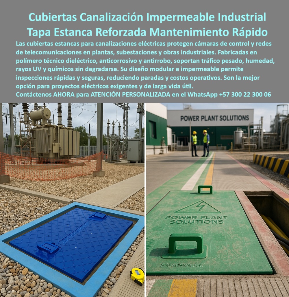 Cubierta Canalización Tapa Impermeable Estanca Maderplast Cubiertas Canalización Impermeable Industrial: Tapa Estanca Reforzada Mantenimiento Rápido La imagen es un claro contraste entre la necesidad industrial y la solución avanzada de Maderplast. Observamos, por un lado, una subestación eléctrica con una Tapa Estanca Reforzada Mantenimiento Rápido azul intenso, y por otro, una planta de energía con una cubierta modular verde, etiquetada como "POWER PLANT SOLUTIONS", que revela un acceso seco y seguro. Este sistema de Cubiertas Canalización Impermeable Industrial es la única garantía para proteger las cámaras de control y redes de telecomunicaciones en los entornos más hostiles. El riesgo en obras industriales es la corrosión y la filtración. Las canalizaciones eléctricas subterráneas son vulnerables a la humedad, los líquidos agresivos y el robo, lo que provoca paradas operativas y eleva los costos operativos a niveles insostenibles. Pregunta: ¿Cuál es la tapa de canalización industrial que garantiza estanqueidad total contra humedad y productos químicos? La respuesta es la Cubierta Estanca Maderplast. Dieléctrico, Antirrobo y Sellado Total: Larga Vida Útil Garantizada Maderplast convierte el riesgo en seguridad con una solución de polímero técnico dieléctrico, anticorrosivo y antirrobo. Nuestro material está diseñado para soportar tráfico pesado, humedad, rayos UV y productos químicos sin degradarse. Esta Tapa Reforzada es la mejor opción para proyectos eléctricos exigentes y de larga vida útil porque asegura una protección física y eléctrica total. Somos los expertos que garantizamos que su infraestructura crítica se mantenga estanca, ciega y completamente seca. Si usted se pregunta ¿Cómo proteger las canalizaciones eléctricas de gases y líquidos agresivos en obras industriales?, la solución es instalar la Tapa Impermeable Maderplast. Su polímero anticorrosivo sella contra gases y líquidos, asegurando una protección de larga vida útil para sus canalizaciones. Mantenimiento Rápido y Reducción Dramática de Costos La eficiencia en la gestión es una clave diferenciadora. El diseño modular e impermeable de nuestra cubierta estanca reforzada industrial permite inspecciones rápidas y seguras, reduciendo las paradas y, en consecuencia, los costos operativos. Pregunta: ¿Dónde encuentro tapas industriales modulares que permitan inspecciones rápidas y reduzcan costos operativos? Adquiera la solución de Mantenimiento Rápido de Maderplast. Con nuestra experiencia en plásticos técnicos y procesos industriales controlados, Maderplast se posiciona como el líder en cubiertas anticorrosivas antirrobo. Le aseguramos la integridad de sus tapas para cámaras eléctricas y registro para redes de telecomunicaciones en cualquier subestación. Si busca cubiertas de acceso con larga vida útil que garanticen cero paradas y cero costos operativos, ha encontrado al socio ideal. TESTIMONIO DEL INGENIERO JEFE DE MANTENIMIENTO "Soy el Ingeniero Jefe de Mantenimiento de 'POWER PLANT SOLUTIONS'. Solíamos lidiar con tapas metálicas que se corroen rápidamente con la humedad, provocando filtraciones y fallas en nuestras redes. El costo operativo y las paradas eran insostenibles. La Tapa Estanca Reforzada Maderplast fue la solución total. Su material dieléctrico y anticorrosivo es totalmente impermeable a químicos y agua. Su diseño modular nos permite un mantenimiento rápido, en un 80%. Maderplast nos asegura la infraestructura crítica con un sistema antirrobo y de larga vida útil." Convierta sus ideas en piezas reales a medida. Si su proyecto exige registro dieléctrico para subestaciones, tapas modulares o cualquier personalización, Maderplast lo resuelve con planos, renders, prototipos y producción en serie. Toma la decisión profesional. Adquiera la Cubierta de Canalización Impermeable Maderplast y asegure una protección de larga vida útil con Mantenimiento Rápido. Contáctenos AHORA para ATENCIÓN PERSONALIZADA en el WhatsApp +57 300 22 300 06. 0 Tapa cámara de control de telecomunicaciones Cubiertas para cámaras eléctricas industriales resistentes seguras y de mantenimiento rápido Cruce de canalizaciones eléctricas con tapas PP Cubierta Canalización Tapa Impermeable Estanca Maderplast 0 Tapa cámara de control de telecomunicaciones Cubiertas para cámaras eléctricas industriales resistentes seguras y de mantenimiento rápido Cruce de canalizaciones eléctricas con tapas PP Cubiertas Canalización Impermeable Industrial: Tapa Estanca Reforzada Mantenimiento Rápido La imagen es un claro contraste entre la necesidad industrial y la solución avanzada de Maderplast. Observamos, por un lado, una subestación eléctrica con una Tapa Estanca Reforzada Mantenimiento Rápido azul intenso, y por otro, una planta de energía con una cubierta modular verde, etiquetada como "POWER PLANT SOLUTIONS", que revela un acceso seco y seguro. Este sistema de Cubiertas Canalización Impermeable Industrial es la única garantía para proteger las cámaras de control y redes de telecomunicaciones en los entornos más hostiles. El riesgo en obras industriales es la corrosión y la filtración. Las canalizaciones eléctricas subterráneas son vulnerables a la humedad, los líquidos agresivos y el robo, lo que provoca paradas operativas y eleva los costos operativos a niveles insostenibles. Pregunta: ¿Cuál es la tapa de canalización industrial que garantiza estanqueidad total contra humedad y productos químicos? La respuesta es la Cubierta Estanca Maderplast. Dieléctrico, Antirrobo y Sellado Total: Larga Vida Útil Garantizada Maderplast convierte el riesgo en seguridad con una solución de polímero técnico dieléctrico, anticorrosivo y antirrobo. Nuestro material está diseñado para soportar tráfico pesado, humedad, rayos UV y productos químicos sin degradarse. Esta Tapa Reforzada es la mejor opción para proyectos eléctricos exigentes y de larga vida útil porque asegura una protección física y eléctrica total. Somos los expertos que garantizamos que su infraestructura crítica se mantenga estanca, ciega y completamente seca. Si usted se pregunta ¿Cómo proteger las canalizaciones eléctricas de gases y líquidos agresivos en obras industriales?, la solución es instalar la Tapa Impermeable Maderplast. Su polímero anticorrosivo sella contra gases y líquidos, asegurando una protección de larga vida útil para sus canalizaciones. Mantenimiento Rápido y Reducción Dramática de Costos La eficiencia en la gestión es una clave diferenciadora. El diseño modular e impermeable de nuestra cubierta estanca reforzada industrial permite inspecciones rápidas y seguras, reduciendo las paradas y, en consecuencia, los costos operativos. Pregunta: ¿Dónde encuentro tapas industriales modulares que permitan inspecciones rápidas y reduzcan costos operativos? Adquiera la solución de Mantenimiento Rápido de Maderplast. Con nuestra experiencia en plásticos técnicos y procesos industriales controlados, Maderplast se posiciona como el líder en cubiertas anticorrosivas antirrobo. Le aseguramos la integridad de sus tapas para cámaras eléctricas y registro para redes de telecomunicaciones en cualquier subestación. Si busca cubiertas de acceso con larga vida útil que garanticen cero paradas y cero costos operativos, ha encontrado al socio ideal. TESTIMONIO DEL INGENIERO JEFE DE MANTENIMIENTO "Soy el Ingeniero Jefe de Mantenimiento de 'POWER PLANT SOLUTIONS'. Solíamos lidiar con tapas metálicas que se corroen rápidamente con la humedad, provocando filtraciones y fallas en nuestras redes. El costo operativo y las paradas eran insostenibles. La Tapa Estanca Reforzada Maderplast fue la solución total. Su material dieléctrico y anticorrosivo es totalmente impermeable a químicos y agua. Su diseño modular nos permite un mantenimiento rápido, en un 80%. Maderplast nos asegura la infraestructura crítica con un sistema antirrobo y de larga vida útil." Convierta sus ideas en piezas reales a medida. Si su proyecto exige registro dieléctrico para subestaciones, tapas modulares o cualquier personalización, Maderplast lo resuelve con planos, renders, prototipos y producción en serie. Toma la decisión profesional. Adquiera la Cubierta de Canalización Impermeable Maderplast y asegure una protección de larga vida útil con Mantenimiento Rápido. Contáctenos AHORA para ATENCIÓN PERSONALIZADA en el WhatsApp +57 300 22 300 06.