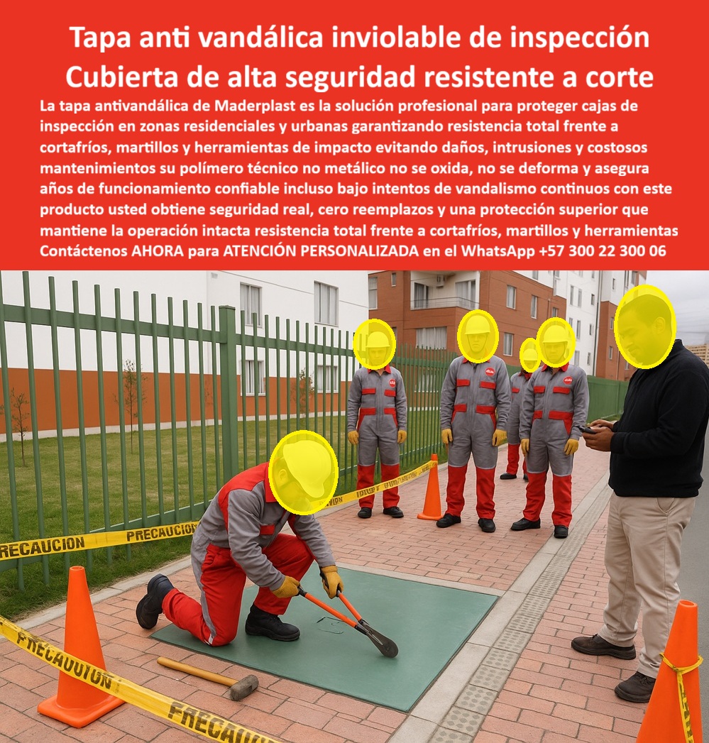 Tapa Anti Vandálica Cajas De Inspección Ensayo Y Pruebas Maderplast Tapa Anti Vandálica Inviolable de Inspección: Cubierta de Alta Seguridad Resistente a Corte La imagen, que muestra una prueba de asalto controlada sobre la Tapa Antivandálica verde, donde un técnico aplica fuerza con un cortafríos, es la máxima prueba de la seguridad urbana. La Tapa Antivandálica Inviolable de Inspección de Maderplast es la solución profesional para proteger cajas de inspección en zonas residenciales y urbanas. El problema del vandalismo es la vulnerabilidad del material. Los costosos mantenimientos y las intrusiones son el resultado directo de usar tapas metálicas que ceden ante cortafríos, martillos y herramientas de impacto. Resistencia Total al Corte y Cero Corrosión Maderplast garantiza resistencia total y un funcionamiento confiable. Pregunta: ¿Cuál es la tapa de inspección que resiste cortafríos, martillos y es inviolable en zonas urbanas? La Tapa Antivandálica Maderplast. Inviolabilidad Garantizada: Está Cubierta de Alta Seguridad Resistente a Corte está probada contra cortafríos, martillos y herramientas de impacto, manteniéndose intacta incluso bajo intentos continuos de vandalismo. Durabilidad Superior: Su polímero técnico no metálico no se oxida, no se deforma y elimina los costosos mantenimientos asociados al metal. Si usted busca cubiertas de alta seguridad probadas contra herramientas de corte e impacto, la tapa-antivandalica-inviolable-de-inspección de Maderplast es la única que le ofrece seguridad real, cero reemplazos y una protección superior. Seguridad Real y Funcionamiento Confiable Maderplast asegura años de funcionamiento confiable para su infraestructura. Si se pregunta ¿Cómo llevo tapas para exteriores que garanticen seguridad real y cero reemplazos bajo ataques continuos? La respuesta es instalando la Tapa Antivandálica Maderplast, que elimina la vulnerabilidad de su registro para una infraestructura intacta contra todo tipo de intrusión. Somos el proveedor líder en tapas antivandálicas profesionales y garantizamos que su inversión se mantendrá intacta por décadas. TESTIMONIO DEL GERENTE DE SEGURIDAD "Soy el Gerente de Seguridad de la Constructora. Las tapas metálicas eran el blanco de robos con cortafríos y martillos, contándonos reemplazos costosos e intrusiones. El experto exigió una solución inviolable. La Tapa Antivandálica Maderplast es la única que garantiza resistencia total frente a corte. Su polímero técnico no se oxida ni se deforma, y pasó la prueba de esfuerzo manteniendo la operación intacta. Con Maderplast, obtuvimos real para nuestras cajas de inspección, con seguridad cero reemplazos por décadas, algo que el metal nunca logró." Invierta en seguridad inquebrantable. Adquiera la Tapa Antivandálica Maderplast y asegure una Cubierta Inviolable de Inspección que le dará seguridad real y cero reemplazos. Contáctenos AHORA para ATENCIÓN PERSONALIZADA en el WhatsApp +57 300 22 300 06. 0 Tapas inviolables con Herramientas de Corte y Golpe Prueba controlada con cortafrío e instrumentos de fuerza zona residencial con observadores Ensayo con cincel y martillo UV Tapa Anti Vandálica Cajas De Inspección Ensayo Y Pruebas Maderplast 0 Tapas inviolables con Herramientas de Corte y Golpe Prueba controlada con cortafrío e instrumentos de fuerza zona residencial con observadores Ensayo con cincel y martillo UV Tapa Anti Vandálica Inviolable de Inspección: Cubierta de Alta Seguridad Resistente a Corte La imagen, que muestra una prueba de asalto controlada sobre la Tapa Antivandálica verde, donde un técnico aplica fuerza con un cortafríos, es la máxima prueba de la seguridad urbana. La Tapa Antivandálica Inviolable de Inspección de Maderplast es la solución profesional para proteger cajas de inspección en zonas residenciales y urbanas. El problema del vandalismo es la vulnerabilidad del material. Los costosos mantenimientos y las intrusiones son el resultado directo de usar tapas metálicas que ceden ante cortafríos, martillos y herramientas de impacto. Resistencia Total al Corte y Cero Corrosión Maderplast garantiza resistencia total y un funcionamiento confiable. Pregunta: ¿Cuál es la tapa de inspección que resiste cortafríos, martillos y es inviolable en zonas urbanas? La Tapa Antivandálica Maderplast. Inviolabilidad Garantizada: Está Cubierta de Alta Seguridad Resistente a Corte está probada contra cortafríos, martillos y herramientas de impacto, manteniéndose intacta incluso bajo intentos continuos de vandalismo. Durabilidad Superior: Su polímero técnico no metálico no se oxida, no se deforma y elimina los costosos mantenimientos asociados al metal. Si usted busca cubiertas de alta seguridad probadas contra herramientas de corte e impacto, la tapa-antivandalica-inviolable-de-inspección de Maderplast es la única que le ofrece seguridad real, cero reemplazos y una protección superior. Seguridad Real y Funcionamiento Confiable Maderplast asegura años de funcionamiento confiable para su infraestructura. Si se pregunta ¿Cómo llevo tapas para exteriores que garanticen seguridad real y cero reemplazos bajo ataques continuos? La respuesta es instalando la Tapa Antivandálica Maderplast, que elimina la vulnerabilidad de su registro para una infraestructura intacta contra todo tipo de intrusión. Somos el proveedor líder en tapas antivandálicas profesionales y garantizamos que su inversión se mantendrá intacta por décadas. TESTIMONIO DEL GERENTE DE SEGURIDAD "Soy el Gerente de Seguridad de la Constructora. Las tapas metálicas eran el blanco de robos con cortafríos y martillos, contándonos reemplazos costosos e intrusiones. El experto exigió una solución inviolable. La Tapa Antivandálica Maderplast es la única que garantiza resistencia total frente a corte. Su polímero técnico no se oxida ni se deforma, y pasó la prueba de esfuerzo manteniendo la operación intacta. Con Maderplast, obtuvimos real para nuestras cajas de inspección, con seguridad cero reemplazos por décadas, algo que el metal nunca logró." Invierta en seguridad inquebrantable. Adquiera la Tapa Antivandálica Maderplast y asegure una Cubierta Inviolable de Inspección que le dará seguridad real y cero reemplazos. Contáctenos AHORA para ATENCIÓN PERSONALIZADA en el WhatsApp +57 300 22 300 06.