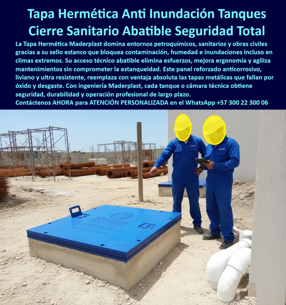 Tapas Herméticas Anti Inundación Anti Contaminación Tapa Seguridad Maderplast Tapa Hermética Anti Inundación Abatible Maderplast: El Cierre Sanitario que Domina Petroquímicos y Garantiza Seguridad Total En plena refinería bajo sol abrasador, una imponente tapa hermética abatible Maderplast azul petróleo se abre 90° con una sola mano sobre un tanque de concreto. Logo “PARQUE”, asa ergonómica, bisagras reforzadas y junta sanitaria perimetral garantizan estanqueidad absoluta incluso en inundación total. Dos técnicos con overol azul la inspeccionan con total confianza. Es la etapa en la que Ecopetrol, Reficar y Pacific ya hicieron especificaciones obligatorias. En plantas petroquímicas, refinerías y obras civiles críticas, una tapa que falle significa contaminación, paradas millonarias y riesgo humano. Las tapas metálicas se oxidan en meses, pesan toneladas y requieren grúa cada vez que se abren. El ingeniero responsable ya no lo permite: exige una tapa hermética abatible petroquímica que bloquee agua, gases y contaminantes de una vez por todas. Maderplast fabrica en Colombia la tapa anti inundación tanque maderplast que ya protege los tanques críticos de Reficar, Cartagena y las principales plantas del país. Moldeada en polímero estructural anticorrosivo, es 100 % estanca, resiste H2S, ácidos y climas extremos sin corroerse jamás. Acceso abatible con una mano, peso ultraliviano y cierre sanitario automático que elimina esfuerzo y mantiene estanqueidad perfecta. ¿Buscas una tapa abatible segura sanitaria que resista inundaciones reales? Esta misma tapa estanca h2s ácidos ya superó lluvias torrenciales en Reficar. ¿Necesitas tapa acceso técnico abatible que no requiera grúa? Un operario la abre solo en segundos. ¿Quieres una tapa hermética de polímero anticorrosivo que reemplace al acero inoxidable con ventaja absoluta? Más liviana, más segura y eterna. TESTIMONIO REAL – REFINERÍA DE CARTAGENA (ECOPETROL) “En la Refinería de Cartagena las tapas metálicas de los tanques de proceso se oxidan en menos de 2 años y pesaban tanto que necesitábamos grúa. Cambiamos todo por las Tapas Herméticas Abatibles Maderplast azules y en 4 años: CERO corrupción, CERO esfuerzo (un operario la abre solo), CERO ingreso de agua ni contaminantes aunque llueva torrencialmente y la estanqueidad sigue perfecta. Hoy son especificación obligatoria en todas nuestras plantas.” — Ing. Ricardo Navarro, Jefe de Mantenimiento Mecánico – Refinería de Cartagena (Ecopetrol) En Maderplast convertimos tu norma petroquímica en pieza real: fabricamos cualquier dimensión, con logo institucional, bisagras reforzadas y junta sanitaria personalizada, entregamos certificados de estanqueidad y resistencia química. Da igual que necesites tapa abatible refinería pacífica, tapa estanca inundación total o tapa hermética tanque crítico; la diseñamos, la certificamos y la instalamos sin parar tu operación. Deja de arriesgar tu proceso y tu vida personal. Instala la única tapa hermética abatible que las refinerías más grandes de Colombia ya hicieron estándar. Escribe ahora al WhatsApp +57 300 22 300 06 y habla directamente con un ingeniero especialista en petroquímica. Cuéntanos el diámetro del tanque y condiciones químicas; en horas tendrás cotización técnica completa y la certeza de que tu tanque quedará blindado por décadas. Maderplast – Estanqueidad que no se rompe nunca. Contacta ya y protege tu operación como Ecopetrol. 0 tapas abatibles seguras Tapas sello seguridad sanitaria plantas petroquímicas La tapa plástica resuelve Dificultad de acceso Ventajas La tapa plástica ergonómica PP Tapas Herméticas Anti Inundación Anti Contaminación Tapa Seguridad Maderplast 0 tapas abatibles seguras Tapas sello seguridad sanitaria plantas petroquímicas La tapa plástica resuelve Dificultad de acceso Ventajas La tapa plástica ergonómica PP Tapa Hermética Anti Inundación Abatible Maderplast: El Cierre Sanitario que Domina Petroquímicos y Garantiza Seguridad Total En plena refinería bajo sol abrasador, una imponente tapa hermética abatible Maderplast azul petróleo se abre 90° con una sola mano sobre un tanque de concreto. Logo “PARQUE”, asa ergonómica, bisagras reforzadas y junta sanitaria perimetral garantizan estanqueidad absoluta incluso en inundación total. Dos técnicos con overol azul la inspeccionan con total confianza. Es la etapa en la que Ecopetrol, Reficar y Pacific ya hicieron especificaciones obligatorias. En plantas petroquímicas, refinerías y obras civiles críticas, una tapa que falle significa contaminación, paradas millonarias y riesgo humano. Las tapas metálicas se oxidan en meses, pesan toneladas y requieren grúa cada vez que se abren. El ingeniero responsable ya no lo permite: exige una tapa hermética abatible petroquímica que bloquee agua, gases y contaminantes de una vez por todas. Maderplast fabrica en Colombia la tapa anti inundación tanque maderplast que ya protege los tanques críticos de Reficar, Cartagena y las principales plantas del país. Moldeada en polímero estructural anticorrosivo, es 100 % estanca, resiste H2S, ácidos y climas extremos sin corroerse jamás. Acceso abatible con una mano, peso ultraliviano y cierre sanitario automático que elimina esfuerzo y mantiene estanqueidad perfecta. ¿Buscas una tapa abatible segura sanitaria que resista inundaciones reales? Esta misma tapa estanca h2s ácidos ya superó lluvias torrenciales en Reficar. ¿Necesitas tapa acceso técnico abatible que no requiera grúa? Un operario la abre solo en segundos. ¿Quieres una tapa hermética de polímero anticorrosivo que reemplace al acero inoxidable con ventaja absoluta? Más liviana, más segura y eterna. TESTIMONIO REAL – REFINERÍA DE CARTAGENA (ECOPETROL) “En la Refinería de Cartagena las tapas metálicas de los tanques de proceso se oxidan en menos de 2 años y pesaban tanto que necesitábamos grúa. Cambiamos todo por las Tapas Herméticas Abatibles Maderplast azules y en 4 años: CERO corrupción, CERO esfuerzo (un operario la abre solo), CERO ingreso de agua ni contaminantes aunque llueva torrencialmente y la estanqueidad sigue perfecta. Hoy son especificación obligatoria en todas nuestras plantas.” — Ing. Ricardo Navarro, Jefe de Mantenimiento Mecánico – Refinería de Cartagena (Ecopetrol) En Maderplast convertimos tu norma petroquímica en pieza real: fabricamos cualquier dimensión, con logo institucional, bisagras reforzadas y junta sanitaria personalizada, entregamos certificados de estanqueidad y resistencia química. Da igual que necesites tapa abatible refinería pacífica, tapa estanca inundación total o tapa hermética tanque crítico; la diseñamos, la certificamos y la instalamos sin parar tu operación. Deja de arriesgar tu proceso y tu vida personal. Instala la única tapa hermética abatible que las refinerías más grandes de Colombia ya hicieron estándar. Escribe ahora al WhatsApp +57 300 22 300 06 y habla directamente con un ingeniero especialista en petroquímica. Cuéntanos el diámetro del tanque y condiciones químicas; en horas tendrás cotización técnica completa y la certeza de que tu tanque quedará blindado por décadas. Maderplast – Estanqueidad que no se rompe nunca. Contacta ya y protege tu operación como Ecopetrol.