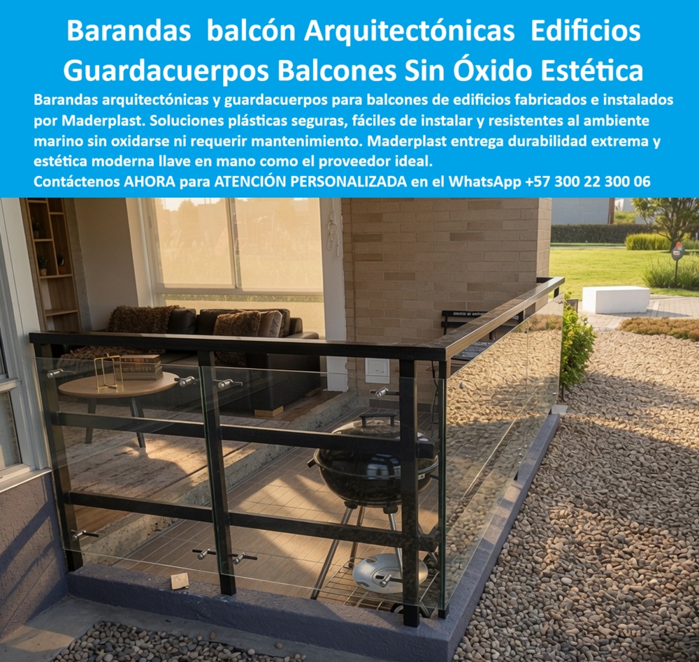 Barandas Arquitectónicas Edificios Larga Vida Baranda Balcón Maderplast - Barandas Arquitectónicas y Guardacuerpos para Balcones | Edificios Larga Vida Maderplast La imagen presenta una moderna baranda de balcón con estructura negra y paneles de vidrio en una terraza residencial con salida al jardín. El diseño combina elegancia minimalista con robustez estructural, permitiendo vistas despejadas mientras cumple funciones de seguridad. Fabricadas por Maderplast en perfiles plásticos de alta ingeniería, estas barandas arquitectónicas para edificios ofrecen un acabado premium que se integra perfectamente a construcciones contemporáneas. Arquitectos, constructores y administradores de edificios residenciales y hoteleros enfrentan el mismo desafío recurrente: la oxidación de barandales metálicos, especialmente en ambientes marinos o húmedos, junto con altos costos de mantenimiento, pintura y eventuales reemplazos. Estas barandas balcón y guardacuerpos Maderplast resuelven ese problema de raíz. Totalmente resistentes al óxido, a la salinidad, rayos UV y humedad, mantienen su apariencia y funcionalidad durante décadas sin requerir mantenimiento. Además de la durabilidad extrema, estos barandales de construcción ofrecen ventajas técnicas y estéticas clave: instalación rápida y fácil, bajo peso que reduce carga en la estructura del edificio, diseños modulares personalizables y excelente resistencia mecánica. Ideales para barandas arquitectónicas de edificios, guardacuerpos de balcones y aplicaciones en ambiente marino, combinan seguridad con una estética moderna y limpia que eleva el valor del inmueble. Los profesionales del sector constructivo saben que los materiales deben soportar el paso del tiempo sin generar dolores de cabeza futuros. Mientras las opciones metálicas tradicionales acumulan costos ocultos y riesgos, las barandas plásticas seguras Maderplast entregan tranquilidad total. Sus pruebas de laboratorio extremas, visibles en el canal @maderplasSA, y fichas técnicas completas respaldan cada proyecto con evidencia real. Para quienes buscan barandales duraderos, barandas de construcción plásticas sin óxido, guardacuerpos resistentes y soluciones de larga vida para edificios, Maderplast representa la opción más inteligente y rentable del mercado. Asesoría Especializada Con Un Especialista De Maderplast, Atención Personalizada En Este Whatsapp 57+ 300 22 300 06 Barandales Construcción Fácil Instalación Duradera, Barandas Construcción de Edificios Plásticas Seguras Sin Óxido, Guardacuerpos Balcones Resistentes Al Ambiente Marino, a Barandas Arquitectónicas Edificios Larga Vida Baranda Balcón Maderplast Barandales Construcción Fácil Instalación Duradera Barandas Construcción de Edificios Plásticas Seguras Sin Óxido Guardacuerpos Balcones Resistentes Al Ambiente Marino a Barandas Arquitectónicas y Guardacuerpos para Balcones | Edificios Larga Vida Maderplast La imagen presenta una moderna baranda de balcón con estructura negra y paneles de vidrio en una terraza residencial con salida al jardín. El diseño combina elegancia minimalista con robustez estructural, permitiendo vistas despejadas mientras cumple funciones de seguridad. Fabricadas por Maderplast en perfiles plásticos de alta ingeniería, estas barandas arquitectónicas para edificios ofrecen un acabado premium que se integra perfectamente a construcciones contemporáneas. Arquitectos, constructores y administradores de edificios residenciales y hoteleros enfrentan el mismo desafío recurrente: la oxidación de barandales metálicos, especialmente en ambientes marinos o húmedos, junto con altos costos de mantenimiento, pintura y eventuales reemplazos. Estas barandas balcón y guardacuerpos Maderplast resuelven ese problema de raíz. Totalmente resistentes al óxido, a la salinidad, rayos UV y humedad, mantienen su apariencia y funcionalidad durante décadas sin requerir mantenimiento. Además de la durabilidad extrema, estos barandales de construcción ofrecen ventajas técnicas y estéticas clave: instalación rápida y fácil, bajo peso que reduce carga en la estructura del edificio, diseños modulares personalizables y excelente resistencia mecánica. Ideales para barandas arquitectónicas de edificios, guardacuerpos de balcones y aplicaciones en ambiente marino, combinan seguridad con una estética moderna y limpia que eleva el valor del inmueble. Los profesionales del sector constructivo saben que los materiales deben soportar el paso del tiempo sin generar dolores de cabeza futuros. Mientras las opciones metálicas tradicionales acumulan costos ocultos y riesgos, las barandas plásticas seguras Maderplast entregan tranquilidad total. Sus pruebas de laboratorio extremas, visibles en el canal @maderplasSA, y fichas técnicas completas respaldan cada proyecto con evidencia real. Para quienes buscan barandales duraderos, barandas de construcción plásticas sin óxido, guardacuerpos resistentes y soluciones de larga vida para edificios, Maderplast representa la opción más inteligente y rentable del mercado. Asesoría Especializada Con Un Especialista De Maderplast, Atención Personalizada En Este Whatsapp 57+ 300 22 300 06