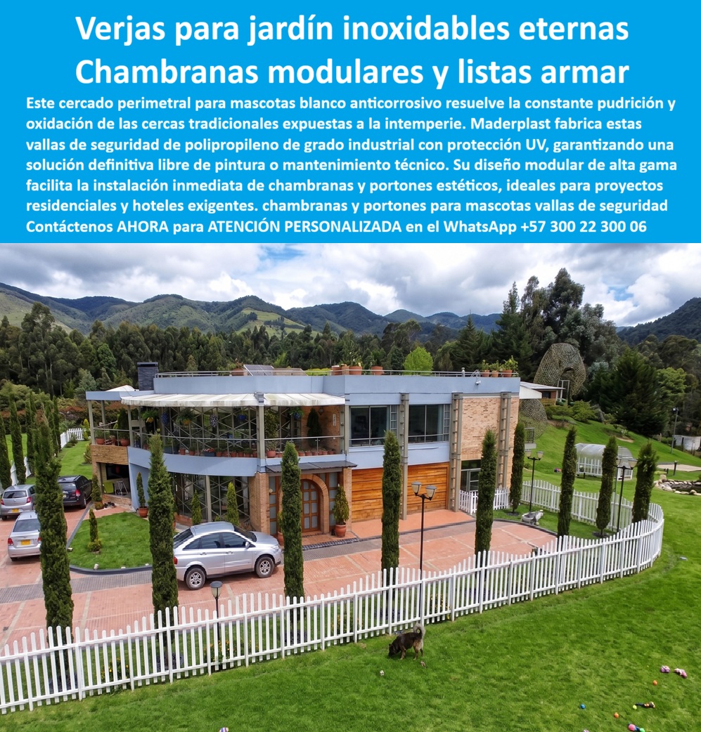 Barandas Para Jardín Mascotas Cercas Verjas Perros Maderplast - Una verja blanca de estacas clásicas recorre en trazado curvo el extenso jardín de una casa campestre de arquitectura moderna, enclavada entre cipreses y montañas de clima frío, mientras vehículos reposan en el acceso principal y una mascota recorre libremente el césped dentro del perímetro cercado, escena que expone el reto real de un cerramiento de gran extensión en clima de montaña, mantener intacto el blanco y la firmeza de la verja a lo largo de decenas de metros de trazado curvo, expuestos de forma permanente a la humedad constante, la niebla y las temperaturas bajas propias de la sabana. El problema de las cercas tradicionales en propiedades campestres de clima frío es que la humedad persistente del ambiente montañoso pudre la madera desde la base de cada estaca hacia arriba, y en un perímetro tan extenso como el de una finca de recreo, el reemplazo de tramos completos por pudrición se convierte en una tarea de mantenimiento constante que nunca termina de resolverse del todo. Las verjas para jardín inoxidables eternas de Maderplast resuelven ese desgaste desde el material, son vallas de seguridad de polipropileno de grado industrial con protección UV que resuelven la constante pudrición y oxidación de las cercas tradicionales expuestas a la intemperie, garantizando una solución definitiva libre de pintura o mantenimiento técnico, y su diseño modular de alta gama facilita la instalación inmediata incluso en perímetros extensos y de trazado curvo como el de esta propiedad. Un propietario de finca de recreo que busca un cercado perimetral para mascotas blanco anticorrosivo y duradero, capaz de cubrir un jardín de gran extensión sin perder uniformidad de color con el tiempo, encuentra en este sistema modular la solución que ninguna cerca de madera tratada puede sostener en clima frío y húmedo de montaña. Un administrador de propiedad campestre que ya ha reemplazado tramos completos de cerca por pudrición encuentra en las chambranas y portones para mascotas de fácil instalación modular la garantía de montar o ampliar el cerramiento sin procesos de obra prolongados. Así lo testifica como caso de éxito real verificable, el propietario de una finca de recreo de la sabana de Bogotá, 2024, antes de instalar la verja Maderplast, la cerca de madera de su jardín perimetral se pudría en la base cada temporada de lluvias por la humedad constante del clima frío, obligando a reemplazar tramos completos casi cada año, después de instalar el sistema modular Maderplast en todo el perímetro curvo de la propiedad, lleva más de dos años sin una sola reposición, el color blanco se mantiene uniforme en toda la extensión y su mascota permanece siempre segura dentro del jardín. Ese es el argumento que todo propietario de finca o casa campestre debería considerar antes de aprobar una cerca tradicional en madera para un perímetro extenso, una verja que se pudre en una temporada no es una economía de construcción, es un gasto de reposición recurrente multiplicado por cada metro de cerramiento, mientras que un sistema modular sin mantenimiento protege tanto la estética como la inversión del jardín durante años, sin importar la extensión del trazado. Cuando se trata de verjas y chambranas para propiedades residenciales de gran formato en material técnico, Maderplast es el fabricante que convierte cualquier perímetro, por extenso o curvo que sea, en un cerramiento real, uniforme y sin mantenimiento. Si su propiedad necesita cotización, personalización según el trazado exacto del jardín, planos previos a fabricación o producción en serie para todo el perímetro, el departamento de ingeniería de Maderplast lo resuelve de principio a fin. Contáctenos AHORA para ATENCIÓN PERSONALIZADA en el WhatsApp +57 300 22 300 06. Celosías Tipo Madera Para Hoteles, Cercado Perimetral Mascotas Blanco Anticorrosivo Duradero, Chambranas y portones para mascotas de fácil instalación modular, Vallas de Seguridad PP Barandas Para Jardín Mascotas Cercas Verjas Perros Maderplast Celosías Tipo Madera Para Hoteles Cercado Perimetral Mascotas Blanco Anticorrosivo Duradero Chambranas y portones para mascotas de fácil instalación modular Vallas de Seguridad PP Una verja blanca de estacas clásicas recorre en trazado curvo el extenso jardín de una casa campestre de arquitectura moderna, enclavada entre cipreses y montañas de clima frío, mientras vehículos reposan en el acceso principal y una mascota recorre libremente el césped dentro del perímetro cercado, escena que expone el reto real de un cerramiento de gran extensión en clima de montaña, mantener intacto el blanco y la firmeza de la verja a lo largo de decenas de metros de trazado curvo, expuestos de forma permanente a la humedad constante, la niebla y las temperaturas bajas propias de la sabana. El problema de las cercas tradicionales en propiedades campestres de clima frío es que la humedad persistente del ambiente montañoso pudre la madera desde la base de cada estaca hacia arriba, y en un perímetro tan extenso como el de una finca de recreo, el reemplazo de tramos completos por pudrición se convierte en una tarea de mantenimiento constante que nunca termina de resolverse del todo. Las verjas para jardín inoxidables eternas de Maderplast resuelven ese desgaste desde el material, son vallas de seguridad de polipropileno de grado industrial con protección UV que resuelven la constante pudrición y oxidación de las cercas tradicionales expuestas a la intemperie, garantizando una solución definitiva libre de pintura o mantenimiento técnico, y su diseño modular de alta gama facilita la instalación inmediata incluso en perímetros extensos y de trazado curvo como el de esta propiedad. Un propietario de finca de recreo que busca un cercado perimetral para mascotas blanco anticorrosivo y duradero, capaz de cubrir un jardín de gran extensión sin perder uniformidad de color con el tiempo, encuentra en este sistema modular la solución que ninguna cerca de madera tratada puede sostener en clima frío y húmedo de montaña. Un administrador de propiedad campestre que ya ha reemplazado tramos completos de cerca por pudrición encuentra en las chambranas y portones para mascotas de fácil instalación modular la garantía de montar o ampliar el cerramiento sin procesos de obra prolongados. Así lo testifica como caso de éxito real verificable, el propietario de una finca de recreo de la sabana de Bogotá, 2024, antes de instalar la verja Maderplast, la cerca de madera de su jardín perimetral se pudría en la base cada temporada de lluvias por la humedad constante del clima frío, obligando a reemplazar tramos completos casi cada año, después de instalar el sistema modular Maderplast en todo el perímetro curvo de la propiedad, lleva más de dos años sin una sola reposición, el color blanco se mantiene uniforme en toda la extensión y su mascota permanece siempre segura dentro del jardín. Ese es el argumento que todo propietario de finca o casa campestre debería considerar antes de aprobar una cerca tradicional en madera para un perímetro extenso, una verja que se pudre en una temporada no es una economía de construcción, es un gasto de reposición recurrente multiplicado por cada metro de cerramiento, mientras que un sistema modular sin mantenimiento protege tanto la estética como la inversión del jardín durante años, sin importar la extensión del trazado. Cuando se trata de verjas y chambranas para propiedades residenciales de gran formato en material técnico, Maderplast es el fabricante que convierte cualquier perímetro, por extenso o curvo que sea, en un cerramiento real, uniforme y sin mantenimiento. Si su propiedad necesita cotización, personalización según el trazado exacto del jardín, planos previos a fabricación o producción en serie para todo el perímetro, el departamento de ingeniería de Maderplast lo resuelve de principio a fin. Contáctenos AHORA para ATENCIÓN PERSONALIZADA en el WhatsApp +57 300 22 300 06.