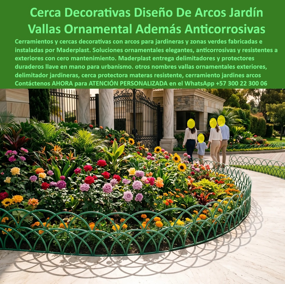 Cerramiento jardineras Cerca Decorativa Arcos Jardín Maderplast - Las cercas decorativas para jardineras, delimitadores de zonas verdes y vallas ornamentales con diseño de arcos cumplen una función mucho más importante que simplemente embellecer un jardín. Estos elementos organizan el espacio, protegen la vegetación, orientan el tránsito peatonal y aportan una imagen de orden, elegancia y cuidado en parques, hoteles, conjuntos residenciales, centros comerciales, instituciones, clubes y proyectos de urbanismo. Sin embargo, al permanecer permanentemente expuestos al sol, la lluvia, la humedad y los fertilizantes, los materiales tradicionales suelen oxidarse, deformarse o deteriorarse rápidamente, afectando la presentación del proyecto y generando gastos constantes de mantenimiento. Los cerramientos ornamentales para jardineras desarrollados por Maderplast están fabricados con materiales plásticos estructurales de alta ingeniería que conservan su forma, color y resistencia durante muchos años, ofreciendo una solución estética y funcional para espacios exteriores de alta exigencia. El diseño de arcos aporta una apariencia clásica y elegante que realza jardines, senderos, glorietas, plazas, hoteles, zonas recreativas y proyectos paisajísticos de alto nivel. Además de delimitar visualmente las áreas verdes, estos cerramientos ayudan a proteger flores, plantas ornamentales y materas del tránsito peatonal, evitando daños accidentales y facilitando el mantenimiento del paisajismo. Gracias a su resistencia frente a la humedad, la radiación ultravioleta y los ambientes exteriores, las cercas ornamentales Maderplast eliminan los problemas de corrosión, pudrición y pintura periódica que presentan otros materiales, reduciendo significativamente el costo total de propiedad y conservando una excelente presentación durante toda su vida útil. Un exclusivo conjunto residencial decidió renovar las jardineras ubicadas en sus zonas comunes porque los antiguos delimitadores metálicos presentaban corrosión y deterioraron la imagen del proyecto. La administración buscaba una solución que protegiera las áreas verdes y, al mismo tiempo, aporta elegancia permanente sin incrementar los costos de mantenimiento. Después de instalar las cercas decorativas con diseño de arcos fabricadas por Maderplast, el paisajismo adquirió una apariencia mucho más organizada y sofisticada, mientras desaparecieron los problemas de oxidación y las constantes labores de pintura. La protección de las jardineras mejoró considerablemente y las zonas comunes comenzaron a conservar una imagen impecable durante todo el año, incrementando la percepción de calidad entre residentes y visitantes. Los arquitectos paisajistas, urbanistas, constructoras, administradores de propiedad horizontal y diseñadores de espacios exteriores buscan cercas decorativas para jardineras, delimitadores de zonas verdes, protectores de materas, cerramientos ornamentales para urbanismo, vallas de arcos para jardines, bordes decorativos resistentes y soluciones paisajísticas capaces de combinar estética con larga duración. Maderplast desarrolla estos sistemas mediante procesos de diseño, fabricación e instalación llave en mano, adaptando dimensiones, formas, colores y acabados a las necesidades específicas de cada proyecto, ya sea para hoteles, parques, conjuntos residenciales, instituciones educativas, clubes, centros comerciales o espacios públicos donde la presentación permanente constituye un valor fundamental. Elegir un cerramiento ornamental únicamente por su bajo precio inicial suele traducirse en años de gastos por corrosión, pintura, deformaciones y reemplazos frecuentes. En cambio, invertir en cercas decorativas, delimitadores de jardineras y protectores de zonas verdes fabricados por Maderplast significa incorporar una solución diseñada para ofrecer una larga vida útil, un bajo costo total de propiedad y una apariencia elegante que permanece prácticamente inalterable frente al clima. La combinación de ingeniería especializada, materiales plásticos estructurales de alta resistencia, fabricación nacional y experiencia en proyectos de paisajismo convierte a Maderplast en un aliado estratégico para desarrollos urbanísticos donde el diseño, la durabilidad y la protección de las zonas verdes son igualmente importantes. Si su proyecto contempla jardines, parques, senderos, plazas, hoteles o espacios paisajísticos, contacte al Departamento de Ingeniería y Asesoría Técnica de Maderplast vía WhatsApp (+57) 300 22 300 06, donde un especialista desarrollará una solución personalizada para proteger y embellecer sus áreas verdes durante décadas. Cerco ornamental, Cerramientos urbanismo, Vallas Ornamentales Arcos Saltaranas Elegantes Anticorrosivas Exteriores, Delimitador de zonas verdes, Protector de materas, Protección aa Cerramiento jardineras Cerca Decorativa Arcos Jardín Maderplast Cerco ornamental Cerramientos urbanismo Vallas Ornamentales Arcos Saltaranas Elegantes Anticorrosivas Exteriores Delimitador de zonas verdes Protector de materas Protección aa Las cercas decorativas para jardineras, delimitadores de zonas verdes y vallas ornamentales con diseño de arcos cumplen una función mucho más importante que simplemente embellecer un jardín. Estos elementos organizan el espacio, protegen la vegetación, orientan el tránsito peatonal y aportan una imagen de orden, elegancia y cuidado en parques, hoteles, conjuntos residenciales, centros comerciales, instituciones, clubes y proyectos de urbanismo. Sin embargo, al permanecer permanentemente expuestos al sol, la lluvia, la humedad y los fertilizantes, los materiales tradicionales suelen oxidarse, deformarse o deteriorarse rápidamente, afectando la presentación del proyecto y generando gastos constantes de mantenimiento. Los cerramientos ornamentales para jardineras desarrollados por Maderplast están fabricados con materiales plásticos estructurales de alta ingeniería que conservan su forma, color y resistencia durante muchos años, ofreciendo una solución estética y funcional para espacios exteriores de alta exigencia. El diseño de arcos aporta una apariencia clásica y elegante que realza jardines, senderos, glorietas, plazas, hoteles, zonas recreativas y proyectos paisajísticos de alto nivel. Además de delimitar visualmente las áreas verdes, estos cerramientos ayudan a proteger flores, plantas ornamentales y materas del tránsito peatonal, evitando daños accidentales y facilitando el mantenimiento del paisajismo. Gracias a su resistencia frente a la humedad, la radiación ultravioleta y los ambientes exteriores, las cercas ornamentales Maderplast eliminan los problemas de corrosión, pudrición y pintura periódica que presentan otros materiales, reduciendo significativamente el costo total de propiedad y conservando una excelente presentación durante toda su vida útil. Un exclusivo conjunto residencial decidió renovar las jardineras ubicadas en sus zonas comunes porque los antiguos delimitadores metálicos presentaban corrosión y deterioraron la imagen del proyecto. La administración buscaba una solución que protegiera las áreas verdes y, al mismo tiempo, aporta elegancia permanente sin incrementar los costos de mantenimiento. Después de instalar las cercas decorativas con diseño de arcos fabricadas por Maderplast, el paisajismo adquirió una apariencia mucho más organizada y sofisticada, mientras desaparecieron los problemas de oxidación y las constantes labores de pintura. La protección de las jardineras mejoró considerablemente y las zonas comunes comenzaron a conservar una imagen impecable durante todo el año, incrementando la percepción de calidad entre residentes y visitantes. Los arquitectos paisajistas, urbanistas, constructoras, administradores de propiedad horizontal y diseñadores de espacios exteriores buscan cercas decorativas para jardineras, delimitadores de zonas verdes, protectores de materas, cerramientos ornamentales para urbanismo, vallas de arcos para jardines, bordes decorativos resistentes y soluciones paisajísticas capaces de combinar estética con larga duración. Maderplast desarrolla estos sistemas mediante procesos de diseño, fabricación e instalación llave en mano, adaptando dimensiones, formas, colores y acabados a las necesidades específicas de cada proyecto, ya sea para hoteles, parques, conjuntos residenciales, instituciones educativas, clubes, centros comerciales o espacios públicos donde la presentación permanente constituye un valor fundamental. Elegir un cerramiento ornamental únicamente por su bajo precio inicial suele traducirse en años de gastos por corrosión, pintura, deformaciones y reemplazos frecuentes. En cambio, invertir en cercas decorativas, delimitadores de jardineras y protectores de zonas verdes fabricados por Maderplast significa incorporar una solución diseñada para ofrecer una larga vida útil, un bajo costo total de propiedad y una apariencia elegante que permanece prácticamente inalterable frente al clima. La combinación de ingeniería especializada, materiales plásticos estructurales de alta resistencia, fabricación nacional y experiencia en proyectos de paisajismo convierte a Maderplast en un aliado estratégico para desarrollos urbanísticos donde el diseño, la durabilidad y la protección de las zonas verdes son igualmente importantes. Si su proyecto contempla jardines, parques, senderos, plazas, hoteles o espacios paisajísticos, contacte al Departamento de Ingeniería y Asesoría Técnica de Maderplast vía WhatsApp (+57) 300 22 300 06, donde un especialista desarrollará una solución personalizada para proteger y embellecer sus áreas verdes durante décadas.