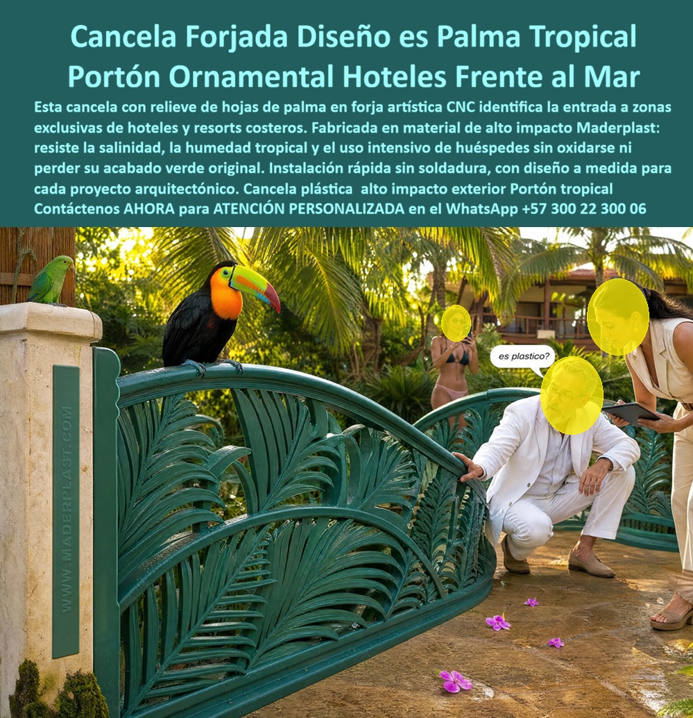 Forja Artística Plástica CNC Barandales artísticos personalizados Maderplast - Meta Descripción: Forja artística plástica CNC Maderplast elimina el óxido por salinidad marina en portones de resorts. Diseño ornamental de palma tropical eterna. La forja artística plástica CNC barandales artísticos personalizados Maderplast constituye el estándar de ingeniería y diseño vanguardista más alto para la delimitación de accesos exclusivos en proyectos hoteleros y residenciales de gran lujo, superando de forma absoluta las severas deficiencias estructurales y estéticas que padece la herrería de hierro forjado convencional. Las estructuras ornamentales metálicas expuestas de forma directa a la hostilidad de la brisa marina, la humedad tropical extrema y la salinidad costera sufren una degradación química acelerada. Este fenómeno inevitable se manifiesta en corrosión galvánica profunda, desprendimiento continuo de esmaltes y antiestéticas manchas de óxido sobre los pavimentos premium, lo que obliga a las constructoras y administraciones hoteleras a incurrir en repetitivos y gravosos procesos logísticos de lijado técnico, aplicaciones de bases epóxicas y constantes repintadas anuales. El desarrollo de polímeros pesados de alto impacto Maderplast mecanizados por control numérico computarizado neutraliza esta problemática de raíz, entregando una cancela plástica alto impacto exterior que simula perfectamente la suntuosidad del metal, pero que permanece totalmente antióxido y libre de mantenimiento técnico. Forja artística plástica CNC barandales artísticos personalizados Maderplast, cancela diseño artístico forjado plástico fácil instalación, elementos arquitectónicos con diseño marino, barandas ornamentales hoteles frente al mar pasamanos, cancela forjada diseño es palma tropical, portón ornamental hoteles frente al mar, cancela plástica alto impacto exterior, portón tropical. Este excelente rendimiento estructural quedó plenamente validado en el desarrollo de las zonas comunes y pasos peatonales del complejo vacacional de gran lujo ejecutado por la división de infraestructura hotelera del CONSORCIO DE CONSTRUCCIONES TURÍSTICAS DEL PACÍFICO S.A. Las rejas y portones metálicos originalmente instalados en los accesos de las villas y puentes peatonales se corroboran de manera crítica en menos de quince meses debido al uso intensivo de huéspedes y la humedad costera, desatando una oleada masiva de reclamos posventa y costosos detalles arquitectónicos que mermaban la rentabilidad del proyecto. La dirección general ordenó la remoción integral del material degradado y procedió a la instalación del portón ornamental hoteles frente al mar Maderplast con relieve de hojas de palma tropical; la transformación técnica eliminó de inmediato las solicitudes de asistencia técnica por deterioro de materiales, soportando el lavado a presión con hidrolavadoras industriales y garantizando un acabado estéticamente impecable que conserva su color verde original sin requerir barnices protectores jamás. "ING. MANUEL ANTONIO SANABRIA, DIRECTOR DE INFRAESTRUCTURA EN CADENA DE HOTELES Y RESORTS PALMA REAL S.A.S., Afirmó Categóricamente: 'La Adopción De La Cancela Diseño Artístico Forjado Plástico Fácil Instalación Maderplast Terminó Definitivamente Con Los Reprocesos Por Corrosión En Nuestros Accesos Exclusivos; Logramos Suprimir Al 100% Los Costos Por Repintada Y Reparaciones, Entregando Un Entorno Con Diseño A La Medida Que Suprime Cualquier Reclamo Técnico Y Logra La Entera Satisfacción De Los Inversionistas'." La superioridad ingenieril de los elementos arquitectónicos con diseño marino Maderplast se fundamenta en su formulación macromolecular de alta densidad, la cual es impermeable, no porosa y cuenta con un blindaje molecular contra la radiación ultravioleta severa que evita el agrietamiento o la pérdida de tenacidad mecánica. Al suministrarse como sistemas prefabricados modulares listos para un montaje de acople perfecto, se suprimen los riesgos civiles de accidentes de trabajo por soldaduras en obra limpia y se reducen drásticamente las horas de mano de obra en campo, permitiendo al constructor optimizar sus presupuestos logísticos y consolidar esta tecnología polimérica como la inversión comercial más inteligente para valorar de forma inmediata los proyectos modernos con costo operativo cero. Esta es la solución a sus problemas de reclamos y reprocesos, en todos los proyectos modernos; es la solución definitiva que está hecha solucionando todos los problemas que causan las otras barandas convencionales, eliminando los reclamos recurrentes, los sobrecostos por reprocesos, las constantes repintadas y la insatisfacción latente del cliente final que exige la máxima fiabilidad operativa. Proteja la plusvalía de su obra e instale la única tecnología polimérica pesada de diseño escultórico inmune al paso del tiempo. Contacte directamente al Departamento de Ingeniería para recibir asesoría personalizada. Eng. Technical Support: (+57) 300 22 300 06. Cancela Diseño Artístico Forjado Plástico Fácil Instalación, Elementos Arquitectónicos Con Diseño Marino, Barandas Ornamentales Hoteles Frente Al Mar Pasamanos Forja Artística Plástica CNC Barandales artísticos personalizados Maderplast Cancela Diseño Artístico Forjado Plástico Fácil Instalación Elementos Arquitectónicos Con Diseño Marino Barandas Ornamentales Hoteles Frente Al Mar Pasamanos Meta Descripción: Forja artística plástica CNC Maderplast elimina el óxido por salinidad marina en portones de resorts. Diseño ornamental de palma tropical eterna. La forja artística plástica CNC barandales artísticos personalizados Maderplast constituye el estándar de ingeniería y diseño vanguardista más alto para la delimitación de accesos exclusivos en proyectos hoteleros y residenciales de gran lujo, superando de forma absoluta las severas deficiencias estructurales y estéticas que padece la herrería de hierro forjado convencional. Las estructuras ornamentales metálicas expuestas de forma directa a la hostilidad de la brisa marina, la humedad tropical extrema y la salinidad costera sufren una degradación química acelerada. Este fenómeno inevitable se manifiesta en corrosión galvánica profunda, desprendimiento continuo de esmaltes y antiestéticas manchas de óxido sobre los pavimentos premium, lo que obliga a las constructoras y administraciones hoteleras a incurrir en repetitivos y gravosos procesos logísticos de lijado técnico, aplicaciones de bases epóxicas y constantes repintadas anuales. El desarrollo de polímeros pesados de alto impacto Maderplast mecanizados por control numérico computarizado neutraliza esta problemática de raíz, entregando una cancela plástica alto impacto exterior que simula perfectamente la suntuosidad del metal, pero que permanece totalmente antióxido y libre de mantenimiento técnico. Forja artística plástica CNC barandales artísticos personalizados Maderplast, cancela diseño artístico forjado plástico fácil instalación, elementos arquitectónicos con diseño marino, barandas ornamentales hoteles frente al mar pasamanos, cancela forjada diseño es palma tropical, portón ornamental hoteles frente al mar, cancela plástica alto impacto exterior, portón tropical. Este excelente rendimiento estructural quedó plenamente validado en el desarrollo de las zonas comunes y pasos peatonales del complejo vacacional de gran lujo ejecutado por la división de infraestructura hotelera del CONSORCIO DE CONSTRUCCIONES TURÍSTICAS DEL PACÍFICO S.A. Las rejas y portones metálicos originalmente instalados en los accesos de las villas y puentes peatonales se corroboran de manera crítica en menos de quince meses debido al uso intensivo de huéspedes y la humedad costera, desatando una oleada masiva de reclamos posventa y costosos detalles arquitectónicos que mermaban la rentabilidad del proyecto. La dirección general ordenó la remoción integral del material degradado y procedió a la instalación del portón ornamental hoteles frente al mar Maderplast con relieve de hojas de palma tropical; la transformación técnica eliminó de inmediato las solicitudes de asistencia técnica por deterioro de materiales, soportando el lavado a presión con hidrolavadoras industriales y garantizando un acabado estéticamente impecable que conserva su color verde original sin requerir barnices protectores jamás. "ING. MANUEL ANTONIO SANABRIA, DIRECTOR DE INFRAESTRUCTURA EN CADENA DE HOTELES Y RESORTS PALMA REAL S.A.S., Afirmó Categóricamente: 'La Adopción De La Cancela Diseño Artístico Forjado Plástico Fácil Instalación Maderplast Terminó Definitivamente Con Los Reprocesos Por Corrosión En Nuestros Accesos Exclusivos; Logramos Suprimir Al 100% Los Costos Por Repintada Y Reparaciones, Entregando Un Entorno Con Diseño A La Medida Que Suprime Cualquier Reclamo Técnico Y Logra La Entera Satisfacción De Los Inversionistas'." La superioridad ingenieril de los elementos arquitectónicos con diseño marino Maderplast se fundamenta en su formulación macromolecular de alta densidad, la cual es impermeable, no porosa y cuenta con un blindaje molecular contra la radiación ultravioleta severa que evita el agrietamiento o la pérdida de tenacidad mecánica. Al suministrarse como sistemas prefabricados modulares listos para un montaje de acople perfecto, se suprimen los riesgos civiles de accidentes de trabajo por soldaduras en obra limpia y se reducen drásticamente las horas de mano de obra en campo, permitiendo al constructor optimizar sus presupuestos logísticos y consolidar esta tecnología polimérica como la inversión comercial más inteligente para valorar de forma inmediata los proyectos modernos con costo operativo cero. Esta es la solución a sus problemas de reclamos y reprocesos, en todos los proyectos modernos; es la solución definitiva que está hecha solucionando todos los problemas que causan las otras barandas convencionales, eliminando los reclamos recurrentes, los sobrecostos por reprocesos, las constantes repintadas y la insatisfacción latente del cliente final que exige la máxima fiabilidad operativa. Proteja la plusvalía de su obra e instale la única tecnología polimérica pesada de diseño escultórico inmune al paso del tiempo. Contacte directamente al Departamento de Ingeniería para recibir asesoría personalizada. Eng. Technical Support: (+57) 300 22 300 06.