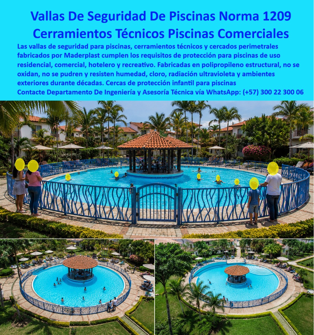 Vallas de Seguridad Piscinas Cerramientos Técnicos 1209 Piscinas Maderplast - Las vallas de seguridad para piscinas constituyen uno de los sistemas de protección más importantes en proyectos residenciales, hoteleros, recreativos y comerciales, ya que ayudan a controlar el acceso, proteger a los usuarios más vulnerables y cumplir los criterios técnicos exigidos para áreas acuáticas de uso público y privado. Más que un simple cerramiento perimetral, representan una solución preventiva que incrementa la seguridad de niños y adultos, organiza la circulación alrededor de la piscina y aporta un acabado arquitectónico que armoniza con el paisaje. Por ello, arquitectos, diseñadores de hoteles, constructoras, administradores de conjuntos residenciales, operadores turísticos y proyectistas buscan cercados que combinen seguridad, estética, resistencia al clima y una larga vida útil sin depender de mantenimientos constantes. Las vallas para piscinas desarrolladas por Maderplast responden a estas necesidades mediante sistemas fabricados en polipropileno estructural de alta ingeniería que conservan su apariencia y desempeño frente al agua, el cloro, la humedad, la radiación ultravioleta y la exposición permanente a ambientes exteriores. Cada cerramiento técnico para piscinas está diseñado para integrarse con la arquitectura del proyecto, aportando seguridad sin sacrificar la elegancia del entorno. Sus perfiles estructurales no se oxidan, no se pudren, no requieren pintura periódica y mantienen su estabilidad incluso en zonas costeras, complejos turísticos y espacios recreativos de uso intensivo. Además de proteger el perímetro de la piscina, estas vallas ornamentales permiten controlar el ingreso de personas, reducir riesgos de accidentes y ofrecer una imagen moderna que incrementa la valorización de hoteles, clubes, parques acuáticos y desarrollos inmobiliarios. La posibilidad de fabricar diseños personalizados convierte cada proyecto en una solución exclusiva que combina funcionalidad, identidad arquitectónica y durabilidad. Un reconocido complejo turístico decidió modernizar las áreas de piscina reemplazando antiguos cerramientos deteriorados por un sistema de vallas de seguridad fabricado por Maderplast. El objetivo era mejorar la protección de los visitantes, optimizar la imagen del hotel y reducir los costos derivados de la corrosión ocasionada por el ambiente húmedo y el cloro. Después de la instalación, la administración destacó la transformación visual del espacio, la facilidad de limpieza y la disminución significativa de las labores de mantenimiento. Los huéspedes percibieron un entorno más seguro y organizado, mientras que el personal de mantenimiento confirmó la estabilidad del material y su excelente comportamiento frente a las condiciones ambientales propias de una piscina de uso permanente. Los profesionales que buscan cercas de seguridad para piscinas, cerramientos técnicos conforme a la Norma 1209, protección perimetral para piscinas comerciales, vallas ornamentales libres de mantenimiento o sistemas de seguridad para hoteles y conjuntos residenciales necesitan especificar soluciones confiables desde la fase de diseño del proyecto. Por ello, Maderplast acompaña a arquitectos, ingenieros, administradores de obra y desarrolladores inmobiliarios con asesoría especializada, diseño personalizado, fabricación a la medida e instalación profesional, permitiendo incorporar sistemas de protección que combinan seguridad, durabilidad y alto valor estético. Esta visión integral facilita el cumplimiento de los requisitos funcionales del proyecto y proporciona tranquilidad a quienes deben aprobar la especificación técnica y la inversión. Elegir un cerramiento únicamente por su costo inicial puede generar gastos continuos en reparaciones, pintura, corrosión y sustituciones prematuras. En cambio, invertir en un sistema de vallas de seguridad fabricado por Maderplast significa incorporar una solución diseñada para ofrecer décadas de servicio con un costo total de propiedad considerablemente menor, respaldada por ingeniería especializada, experiencia en proyectos reales, documentación técnica y acompañamiento profesional desde el diseño hasta la instalación. Si su proyecto contempla piscinas comerciales, hoteles, clubes, parques acuáticos, conjuntos residenciales o espacios recreativos que requieran cerramientos técnicos seguros y de larga duración, contacte al Departamento de Ingeniería y Asesoría Técnica de Maderplast vía WhatsApp (+57) 300 22 300 06, donde un especialista desarrollará una solución personalizada que combine protección, arquitectura y durabilidad para brindar seguridad permanente y tranquilidad a propietarios, operadores y usuarios. Cercados ornamentales de exteriores libres de mantenimiento, Sistemas De Protección Perimetral Piscinas Comerciales, Cercas De Seguridad Piscinas Alta Durabilidad Cerca Vallas de Seguridad Piscinas Cerramientos Técnicos 1209 Piscinas Maderplast Cercados ornamentales de exteriores libres de mantenimiento Sistemas De Protección Perimetral Piscinas Comerciales Cercas De Seguridad Piscinas Alta Durabilidad Cerca Las vallas de seguridad para piscinas constituyen uno de los sistemas de protección más importantes en proyectos residenciales, hoteleros, recreativos y comerciales, ya que ayudan a controlar el acceso, proteger a los usuarios más vulnerables y cumplir los criterios técnicos exigidos para áreas acuáticas de uso público y privado. Más que un simple cerramiento perimetral, representan una solución preventiva que incrementa la seguridad de niños y adultos, organiza la circulación alrededor de la piscina y aporta un acabado arquitectónico que armoniza con el paisaje. Por ello, arquitectos, diseñadores de hoteles, constructoras, administradores de conjuntos residenciales, operadores turísticos y proyectistas buscan cercados que combinen seguridad, estética, resistencia al clima y una larga vida útil sin depender de mantenimientos constantes. Las vallas para piscinas desarrolladas por Maderplast responden a estas necesidades mediante sistemas fabricados en polipropileno estructural de alta ingeniería que conservan su apariencia y desempeño frente al agua, el cloro, la humedad, la radiación ultravioleta y la exposición permanente a ambientes exteriores. Cada cerramiento técnico para piscinas está diseñado para integrarse con la arquitectura del proyecto, aportando seguridad sin sacrificar la elegancia del entorno. Sus perfiles estructurales no se oxidan, no se pudren, no requieren pintura periódica y mantienen su estabilidad incluso en zonas costeras, complejos turísticos y espacios recreativos de uso intensivo. Además de proteger el perímetro de la piscina, estas vallas ornamentales permiten controlar el ingreso de personas, reducir riesgos de accidentes y ofrecer una imagen moderna que incrementa la valorización de hoteles, clubes, parques acuáticos y desarrollos inmobiliarios. La posibilidad de fabricar diseños personalizados convierte cada proyecto en una solución exclusiva que combina funcionalidad, identidad arquitectónica y durabilidad. Un reconocido complejo turístico decidió modernizar las áreas de piscina reemplazando antiguos cerramientos deteriorados por un sistema de vallas de seguridad fabricado por Maderplast. El objetivo era mejorar la protección de los visitantes, optimizar la imagen del hotel y reducir los costos derivados de la corrosión ocasionada por el ambiente húmedo y el cloro. Después de la instalación, la administración destacó la transformación visual del espacio, la facilidad de limpieza y la disminución significativa de las labores de mantenimiento. Los huéspedes percibieron un entorno más seguro y organizado, mientras que el personal de mantenimiento confirmó la estabilidad del material y su excelente comportamiento frente a las condiciones ambientales propias de una piscina de uso permanente. Los profesionales que buscan cercas de seguridad para piscinas, cerramientos técnicos conforme a la Norma 1209, protección perimetral para piscinas comerciales, vallas ornamentales libres de mantenimiento o sistemas de seguridad para hoteles y conjuntos residenciales necesitan especificar soluciones confiables desde la fase de diseño del proyecto. Por ello, Maderplast acompaña a arquitectos, ingenieros, administradores de obra y desarrolladores inmobiliarios con asesoría especializada, diseño personalizado, fabricación a la medida e instalación profesional, permitiendo incorporar sistemas de protección que combinan seguridad, durabilidad y alto valor estético. Esta visión integral facilita el cumplimiento de los requisitos funcionales del proyecto y proporciona tranquilidad a quienes deben aprobar la especificación técnica y la inversión. Elegir un cerramiento únicamente por su costo inicial puede generar gastos continuos en reparaciones, pintura, corrosión y sustituciones prematuras. En cambio, invertir en un sistema de vallas de seguridad fabricado por Maderplast significa incorporar una solución diseñada para ofrecer décadas de servicio con un costo total de propiedad considerablemente menor, respaldada por ingeniería especializada, experiencia en proyectos reales, documentación técnica y acompañamiento profesional desde el diseño hasta la instalación. Si su proyecto contempla piscinas comerciales, hoteles, clubes, parques acuáticos, conjuntos residenciales o espacios recreativos que requieran cerramientos técnicos seguros y de larga duración, contacte al Departamento de Ingeniería y Asesoría Técnica de Maderplast vía WhatsApp (+57) 300 22 300 06, donde un especialista desarrollará una solución personalizada que combine protección, arquitectura y durabilidad para brindar seguridad permanente y tranquilidad a propietarios, operadores y usuarios.