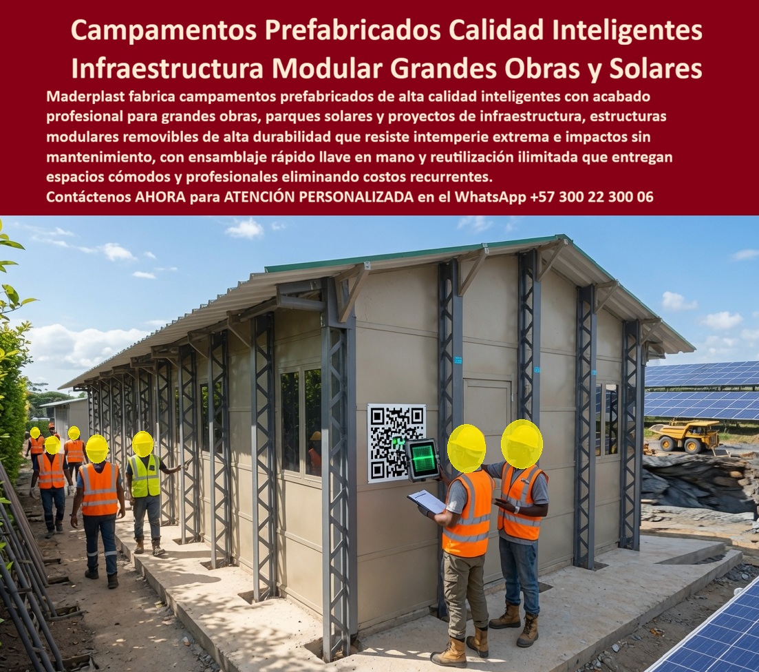 Campamentos Prefabricados Alta Calidad Smart Campamento Maderplast - Campamentos Prefabricados Alta Calidad Smart Campamento Maderplast: Infraestructura Modular Inteligente para Grandes Obras y Parques Solares Meta Descripción: Campamentos prefabricados de alta calidad Smart Campamento Maderplast, la infraestructura modular inteligente para grandes obras y parques solares. Módulos prefabricados de alta durabilidad con acabado profesional y campamentos removibles de construcción para proyectos EPC sin costos de mantenimiento. Los campamentos prefabricados de alta calidad Smart Campamento Maderplast representan la cumbre tecnológica en soluciones habitacionales e infraestructura modular para proyectos de energías renovables, parques solares y obras civiles de gran escala. En la imagen panorámica tomada en un frente de obra fotovoltaica se observa una nave modular alargada de un nivel sobre una losa de cimentación limpia, flanqueada por campos de paneles solares y maquinaria pesada en operación. En primer plano, dos ingenieros de inspección técnica con casco amarillo y chaleco de seguridad utilizan un escáner digital tipo tableta para leer el código QR del manual técnico fijado en la fachada del campamento. Al fondo, un grupo de operarios recorre el corredor lateral de la edificación, la cual integra perfiles de soporte vertical de alta resistencia, ventanas de aluminio y paneles térmicos beige de acabado profesional. La utilización de materiales sintéticos Maderplast garantiza una estructura inmune al sol extremo, el polvo y el desgaste severo de obra, consolidando a Maderplast como el fabricante especializado que transforma diseños técnicos en realidades duraderas. En la ejecución de proyectos de infraestructura donde la construcción acelerada exige campamentos removibles de construcción y un acabado profesional de alto estatus, los módulos prefabricados Maderplast sustituyen ventajosamente a los contenedores metálicos y a las casetas de madera tradicionales. Al evaluar por qué implementar infraestructura modular inteligente grandes obras y campamentos prefabricados de alta durabilidad de polipropileno frente a soluciones metálicas u ordinarias, la razón técnica radica en la total impermeabilidad del material, su nula corrosión y su elevado aislamiento termoacústico. Mientras que las casetas de chapa sufren sobrecalentamiento térmico, radiación sofocante, óxido acelerado y condensación interna que deteriora los equipos electrónicos, los paneles plásticos Maderplast mantienen un ambiente interior fresco, lavable e inalterable, optimizando las condiciones de trabajo para ingenieros, supervisores y personal de campo. Desde el análisis económico y de la ingeniería de costos, la adopción del sistema Smart Campamento Maderplast optimiza el costo total de propiedad frente a las alternativas de bajo costo inicial de la competencia. Los módulos económicos o contenedores adaptados esconden sobrecostos desmedidos en pintura anticorrosiva periódica, reparación por humedad, alto consumo de energía para climatización, fisuras en la cubierta y la destrucción del módulo cuando se intenta trasladar a un nuevo frente de trabajo. La inversión en estos campamentos removibles Maderplast constituye una decisión de construcción inteligente con cero gastos de mantenimiento y capacidad de reensamble ilimitado en múltiples proyectos, reduciendo los costos operativos de infraestructura provisional hasta en un ochenta por ciento a lo largo de su vida útil. Maderplast certifica el diseño, desarrollo y fabricación de sus edificaciones prefabricadas bajo exigentes normas internacionales, contando con acreditación ISO 9001 en diseño y desarrollo de productos e ISO 14001 en gestión ambiental. "DIRECTOR TÉCNICO DE PARQUES SOLARES EPC: 'La instalación de los campamentos prefabricados de alta calidad Smart Campamento Maderplast en nuestros proyectos de energía renovable aceleró el despliegue del personal y la puesta en marcha. La estructura aislante mantuvo fresca la oficina en zonas de alta radiación solar sin gastos excesivos de aire acondicionado; la posibilidad de trasladar y armar los módulos en el siguiente parque solar pagó la inversión por completo, con respaldo de facturación auditada y fichas de laboratorio'." Toda la oferta de campamentos prefabricados de alta durabilidad dispone de ensayos de resistencia e impacto certificados por la ONAC, fichas técnicas descargables, planos acotados en milímetros y atención inmediata para solicitudes de cotización, personalización, prototipos, renders y producción en serie. Para asegurar la solución exacta que se adapta a su proyecto de infraestructura como la zapatilla de la Cenicienta, Contáctenos ahora mismo por WhatsApp y reciba atención personalizada de un asesor especializado: +57 300 22 300 06. Campamentos Acabado Profesional, Campamentos Removibles Construcción, Infraestructura Modular Inteligente Grandes Obras, Campamentos Prefabricados de Alta Durabilidad, AA Campamentos Prefabricados Alta Calidad Smart Campamento Maderplast Campamentos Acabado Profesional Campamentos Removibles Construcción Infraestructura Modular Inteligente Grandes Obras Campamentos Prefabricados de Alta Durabilidad AA Campamentos Prefabricados Alta Calidad Smart Campamento Maderplast: Infraestructura Modular Inteligente para Grandes Obras y Parques Solares Meta Descripción: Campamentos prefabricados de alta calidad Smart Campamento Maderplast, la infraestructura modular inteligente para grandes obras y parques solares. Módulos prefabricados de alta durabilidad con acabado profesional y campamentos removibles de construcción para proyectos EPC sin costos de mantenimiento. Los campamentos prefabricados de alta calidad Smart Campamento Maderplast representan la cumbre tecnológica en soluciones habitacionales e infraestructura modular para proyectos de energías renovables, parques solares y obras civiles de gran escala. En la imagen panorámica tomada en un frente de obra fotovoltaica se observa una nave modular alargada de un nivel sobre una losa de cimentación limpia, flanqueada por campos de paneles solares y maquinaria pesada en operación. En primer plano, dos ingenieros de inspección técnica con casco amarillo y chaleco de seguridad utilizan un escáner digital tipo tableta para leer el código QR del manual técnico fijado en la fachada del campamento. Al fondo, un grupo de operarios recorre el corredor lateral de la edificación, la cual integra perfiles de soporte vertical de alta resistencia, ventanas de aluminio y paneles térmicos beige de acabado profesional. La utilización de materiales sintéticos Maderplast garantiza una estructura inmune al sol extremo, el polvo y el desgaste severo de obra, consolidando a Maderplast como el fabricante especializado que transforma diseños técnicos en realidades duraderas. En la ejecución de proyectos de infraestructura donde la construcción acelerada exige campamentos removibles de construcción y un acabado profesional de alto estatus, los módulos prefabricados Maderplast sustituyen ventajosamente a los contenedores metálicos y a las casetas de madera tradicionales. Al evaluar por qué implementar infraestructura modular inteligente grandes obras y campamentos prefabricados de alta durabilidad de polipropileno frente a soluciones metálicas u ordinarias, la razón técnica radica en la total impermeabilidad del material, su nula corrosión y su elevado aislamiento termoacústico. Mientras que las casetas de chapa sufren sobrecalentamiento térmico, radiación sofocante, óxido acelerado y condensación interna que deteriora los equipos electrónicos, los paneles plásticos Maderplast mantienen un ambiente interior fresco, lavable e inalterable, optimizando las condiciones de trabajo para ingenieros, supervisores y personal de campo. Desde el análisis económico y de la ingeniería de costos, la adopción del sistema Smart Campamento Maderplast optimiza el costo total de propiedad frente a las alternativas de bajo costo inicial de la competencia. Los módulos económicos o contenedores adaptados esconden sobrecostos desmedidos en pintura anticorrosiva periódica, reparación por humedad, alto consumo de energía para climatización, fisuras en la cubierta y la destrucción del módulo cuando se intenta trasladar a un nuevo frente de trabajo. La inversión en estos campamentos removibles Maderplast constituye una decisión de construcción inteligente con cero gastos de mantenimiento y capacidad de reensamble ilimitado en múltiples proyectos, reduciendo los costos operativos de infraestructura provisional hasta en un ochenta por ciento a lo largo de su vida útil. Maderplast certifica el diseño, desarrollo y fabricación de sus edificaciones prefabricadas bajo exigentes normas internacionales, contando con acreditación ISO 9001 en diseño y desarrollo de productos e ISO 14001 en gestión ambiental. "DIRECTOR TÉCNICO DE PARQUES SOLARES EPC: 'La instalación de los campamentos prefabricados de alta calidad Smart Campamento Maderplast en nuestros proyectos de energía renovable aceleró el despliegue del personal y la puesta en marcha. La estructura aislante mantuvo fresca la oficina en zonas de alta radiación solar sin gastos excesivos de aire acondicionado; la posibilidad de trasladar y armar los módulos en el siguiente parque solar pagó la inversión por completo, con respaldo de facturación auditada y fichas de laboratorio'." Toda la oferta de campamentos prefabricados de alta durabilidad dispone de ensayos de resistencia e impacto certificados por la ONAC, fichas técnicas descargables, planos acotados en milímetros y atención inmediata para solicitudes de cotización, personalización, prototipos, renders y producción en serie. Para asegurar la solución exacta que se adapta a su proyecto de infraestructura como la zapatilla de la Cenicienta, Contáctenos ahora mismo por WhatsApp y reciba atención personalizada de un asesor especializado: +57 300 22 300 06.