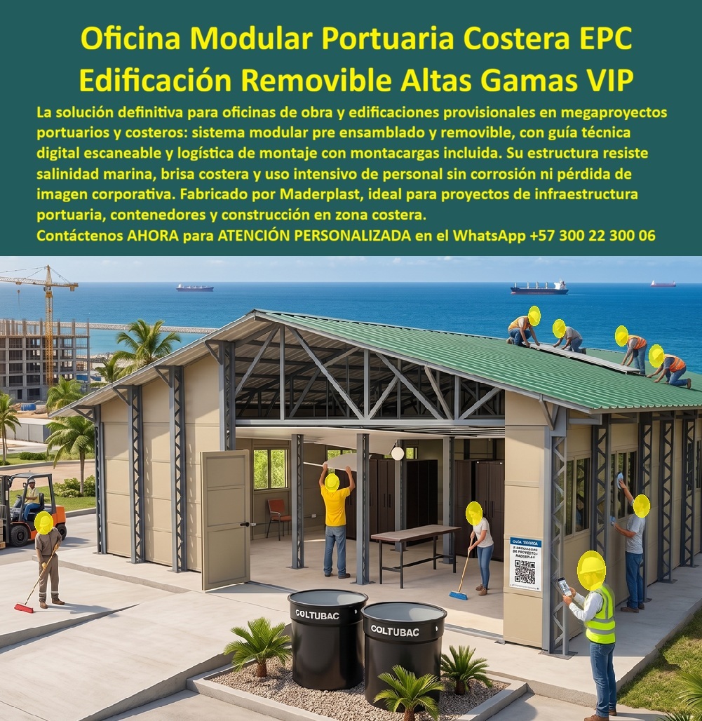 Campamentos Prefabricados Alta Calidad Smart Campamento Maderplast - Sistema modular de campamento grandes proyectos, Edificaciones provisionales preensambladas y removibles grandes proyectos, Oficinas de obra prefabricadas de alta gama, a Campamentos Prefabricados Alta Calidad Smart Campamento Maderplast Sistema modular de campamento grandes proyectos Edificaciones provisionales preensambladas y removibles grandes proyectos Oficinas de obra prefabricadas de alta gama a Campamentos Prefabricados Alta Calidad Smart Campamento Maderplast: Oficinas de Obra Prefabricadas de Alta Gama y Edificaciones Removibles Meta Descripción: Campamentos prefabricados de alta calidad Smart Campamento Maderplast, oficinas de obra prefabricadas de alta gama y edificaciones provisionales preensambladas y removibles para grandes proyectos. La infraestructura modular portuaria VIP que resiste la salinidad marina sin corrosión ni costos de mantenimiento. Los campamentos prefabricados de alta calidad Smart Campamento Maderplast lideran la vanguardia en infraestructura modular provisional para frentes de obra portuarios, marinos e industriales de máxima exigencia. En la imagen panorámica costera se aprecia una edificación modular removible de altos estándares VIP ubicada frente al mar, en un entorno de desarrollo portuario con grúas y embarcaciones de carga. La escena captura el trabajo simultáneo de instalación y alistamiento: operarios en la cubierta instalando paneles con inclinación adecuada, personal en el interior adecuando el mobiliario, trabajadores en la fachada exterior limpiando ventanales y un ingeniero escaneando con su teléfono móvil el código QR de la guía técnica digital pegada a la columna de soporte. En primer plano se disponen tanques de almacenamiento y un minicargador listo para maniobras logísticas, demostrando que la estructura de polímeros técnicos se ensambla sin necesidad de obra húmeda. Esta ingeniería modular confirma que Maderplast es el fabricante especializado que convierte especificaciones complejas de megaproyectos EPC en realidades duraderas. En desarrollos donde la construcción acelerada y la logística de proyectos EPC exigen un sistema modular de campamento grandes proyectos, las edificaciones provisionales preensambladas y removibles grandes proyectos de Maderplast reemplazan de forma contundente a las casetas metálicas ordinarias y contenedores marítimos adaptados. La razón técnica para implementar oficinas de obra prefabricadas de alta gama de polipropileno estructural en zonas costeras reside en la inmunidad absoluta del material frente a la salinidad marina, la humedad extrema y los rayos UV. Mientras que los contenedores metálicos sufren acelerada corrosión, picaduras por óxido, sobrecalentamiento interno y pérdida de imagen corporativa en pocos meses, los paneles sintéticos Maderplast ofrecen una estructura liviana, lavable y de elevado aislamiento termoacústico, garantizando espacios de trabajo confortables que incrementan la eficiencia operativa del personal técnico y directivo. Desde la perspectiva del análisis económico y de la ingeniería de costos, la adopción del sistema modular de campamentos prefabricados Maderplast optimiza el costo total de propiedad frente a las alternativas tradicionales de la competencia. Los módulos económicos de bajo costo inicial o contenedores de chapa delgada ocultan gastos desmedidos en pintura anticorrosiva periódica, sellado constante de humedad, alto consumo de energía para climatización, reparaciones estructurales y la destrucción del módulo al intentar desmontarlo para trasladarlo a un nuevo frente de obra. La elección de estas oficinas modulares portuarias VIP constituye una decisión de construcción inteligente con cero gastos de mantenimiento y una capacidad de reutilización ilimitada, reduciendo los costos logísticos y de infraestructura provisional hasta en un ochenta por ciento a lo largo de múltiples ciclos de uso. Maderplast certifica el diseño y la producción de sus edificaciones prefabricadas bajo estrictos estándares industriales, contando con acreditación ISO 9001 en diseño y desarrollo de productos e ISO 14001 en gestión ambiental. "DIRECTOR DE INFRAESTRUCTURA PORTUARIA EPC: 'La instalación de los Smart Campamentos y oficinas de obra Maderplast en nuestro proyecto costero resolvió las fallas por corrosión que nos generaban las casetas metálicas. El montaje fue ultra rápido gracias a la guía técnica digital y la estructura se mantiene impecable frente al mar; la inversión se pagó sola en el primer ciclo operativo con respaldo de facturación auditada y ensayos de laboratorio'." Toda la línea de módulos removibles cuenta con pruebas de impacto y resistencia certificadas por la ONAC, fichas técnicas descargables, planos acotados en milímetros y capacidad inmediata para atender solicitudes de cotización, personalización, prototipos, renders y producción en serie. Para asegurar la solución exacta que se adapta a su proyecto de infraestructura como la zapatilla de la Cenicienta, Contáctenos ahora mismo por WhatsApp y reciba atención personalizada de un asesor especializado: +57 300 22 300 06.
