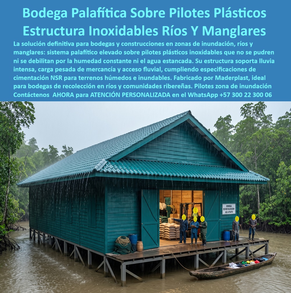 Estructura Palafítica Construcciones Elevadas Sobre Pilotes Maderplast - La construcción convencional en zonas de inundación, ríos y manglares enfrenta un enemigo constante que ningún tratamiento superficial resuelve del todo: el pilote de madera se pudre con la humedad permanente del agua estancada, pierde capacidad de carga bajo la estructura y obliga a reforzar o reemplazar la cimentación cada pocos años, un riesgo crítico cuando la bodega almacena mercancía de comunidades ribereñas que dependen de ese punto de acopio; Meta descripción: Bodega palafítica Maderplast, la estructura que no se pudre en el agua estancada: donde el pilote de madera convencional se debilita con la humedad constante de ríos y manglares, este sistema sobre pilotes plásticos inoxidables soporta lluvia intensa, carga pesada y acceso fluvial bajo cimentación NSR. la bodega palafítica de Maderplast, elevada sobre pilotes plásticos junto al río en esta imagen bajo lluvia intensa, resuelve ese deterioro con un sistema de estructura inoxidable que no se debilita por la humedad constante ni por el contacto permanente con agua dulce o salobre de manglar. Este sistema palafítico plástico para terrenos húmedos eleva toda la construcción sobre pilotes que no se pudren ni se corroen, permitiendo que la bodega opere justo sobre la zona de inundación sin depender de un terreno firme que en ríos y manglares rara vez existe de forma estable durante todo el año; la plataforma elevada y el muelle de acceso que se ven en la fotografía permiten además que embarcaciones fluviales, como la canoa amarrada al costado, carguen y descarguen mercancía directamente sin necesidad de una vía terrestre adicional. La resistencia de estos pilotes inoxidables en ambientes marinos y fluviales responde a un requerimiento técnico concreto que exige la cimentación NSR para terrenos húmedos e inundables: soportar carga pesada de mercancía almacenada, resistir el empuje del agua en crecientes y mantener estabilidad estructural aun con el nivel del río fluctuando estacionalmente, sin que esa exigencia normativa se traduzca en un sobrecosto de mantenimiento año tras año como sí ocurre con el pilotaje en madera tratada. Para bodegas de recolección en comunidades ribereñas, como la que identifica el rótulo junto a la puerta de esta construcción, esta estructura sobre pilotes representa la diferencia entre perder la mercancía almacenada ante una humedad que debilita el piso de una bodega convencional, y contar con un punto de acopio que opera con normalidad durante toda la temporada de lluvias. Cuando un líder comunitario o cooperativa pregunta qué estructura resiste mejor la humedad constante de una bodega junto al río sin pudrirse, la respuesta es este sistema palafítico sobre pilotes plásticos inmunes a la degradación por agua; cuando pregunta si la construcción cumple con la normativa de cimentación para terrenos inundables, la respuesta es que su diseño responde a especificaciones NSR para zonas húmedas; y cuando pregunta si la bodega permite acceso directo por embarcación fluvial, la respuesta es que su muelle y plataforma elevada están pensados exactamente para ese acceso desde el río. Una cooperativa de recolección ribereña que reemplazó su bodega sobre pilotes de madera por este sistema palafítico lo resume así: la mercancía almacenada dejó de sufrir pérdidas por humedad ascendente desde la primera temporada de lluvias, y el acceso por canoa se volvió parte normal de la operación diaria; por confidencialidad no publicamos razones sociales, pero entregamos testimonios verificables a quien lo solicite directamente. Cuando se trata de bodegas palafíticas y estructuras sobre pilotes para zonas de inundación, ríos y manglares, Maderplast es el fabricante que entrega el sistema listo para instalar, con cotización, planos técnicos, fabricación a medida y producción en serie según el volumen de su proyecto. Contáctenos ahora mismo por WhatsApp y reciba atención personalizada de un asesor especializado: +57 300 22 300 06. Estructura sobre pilotes zonas de inundación, Pilotes plásticos inoxidables ambientes marinos, Sistema palafítico plástico terrenos húmedos, pilotes Cimentación NSR Estructura Palafítica Construcciones Elevadas Sobre Pilotes Maderplast Estructura sobre pilotes zonas de inundación Pilotes plásticos inoxidables ambientes marinos Sistema palafítico plástico terrenos húmedos pilotes Cimentación NSR La construcción convencional en zonas de inundación, ríos y manglares enfrenta un enemigo constante que ningún tratamiento superficial resuelve del todo: el pilote de madera se pudre con la humedad permanente del agua estancada, pierde capacidad de carga bajo la estructura y obliga a reforzar o reemplazar la cimentación cada pocos años, un riesgo crítico cuando la bodega almacena mercancía de comunidades ribereñas que dependen de ese punto de acopio; Meta descripción: Bodega palafítica Maderplast, la estructura que no se pudre en el agua estancada: donde el pilote de madera convencional se debilita con la humedad constante de ríos y manglares, este sistema sobre pilotes plásticos inoxidables soporta lluvia intensa, carga pesada y acceso fluvial bajo cimentación NSR. la bodega palafítica de Maderplast, elevada sobre pilotes plásticos junto al río en esta imagen bajo lluvia intensa, resuelve ese deterioro con un sistema de estructura inoxidable que no se debilita por la humedad constante ni por el contacto permanente con agua dulce o salobre de manglar. Este sistema palafítico plástico para terrenos húmedos eleva toda la construcción sobre pilotes que no se pudren ni se corroen, permitiendo que la bodega opere justo sobre la zona de inundación sin depender de un terreno firme que en ríos y manglares rara vez existe de forma estable durante todo el año; la plataforma elevada y el muelle de acceso que se ven en la fotografía permiten además que embarcaciones fluviales, como la canoa amarrada al costado, carguen y descarguen mercancía directamente sin necesidad de una vía terrestre adicional. La resistencia de estos pilotes inoxidables en ambientes marinos y fluviales responde a un requerimiento técnico concreto que exige la cimentación NSR para terrenos húmedos e inundables: soportar carga pesada de mercancía almacenada, resistir el empuje del agua en crecientes y mantener estabilidad estructural aun con el nivel del río fluctuando estacionalmente, sin que esa exigencia normativa se traduzca en un sobrecosto de mantenimiento año tras año como sí ocurre con el pilotaje en madera tratada. Para bodegas de recolección en comunidades ribereñas, como la que identifica el rótulo junto a la puerta de esta construcción, esta estructura sobre pilotes representa la diferencia entre perder la mercancía almacenada ante una humedad que debilita el piso de una bodega convencional, y contar con un punto de acopio que opera con normalidad durante toda la temporada de lluvias. Cuando un líder comunitario o cooperativa pregunta qué estructura resiste mejor la humedad constante de una bodega junto al río sin pudrirse, la respuesta es este sistema palafítico sobre pilotes plásticos inmunes a la degradación por agua; cuando pregunta si la construcción cumple con la normativa de cimentación para terrenos inundables, la respuesta es que su diseño responde a especificaciones NSR para zonas húmedas; y cuando pregunta si la bodega permite acceso directo por embarcación fluvial, la respuesta es que su muelle y plataforma elevada están pensados exactamente para ese acceso desde el río. Una cooperativa de recolección ribereña que reemplazó su bodega sobre pilotes de madera por este sistema palafítico lo resume así: la mercancía almacenada dejó de sufrir pérdidas por humedad ascendente desde la primera temporada de lluvias, y el acceso por canoa se volvió parte normal de la operación diaria; por confidencialidad no publicamos razones sociales, pero entregamos testimonios verificables a quien lo solicite directamente. Cuando se trata de bodegas palafíticas y estructuras sobre pilotes para zonas de inundación, ríos y manglares, Maderplast es el fabricante que entrega el sistema listo para instalar, con cotización, planos técnicos, fabricación a medida y producción en serie según el volumen de su proyecto. Contáctenos ahora mismo por WhatsApp y reciba atención personalizada de un asesor especializado: +57 300 22 300 06.
