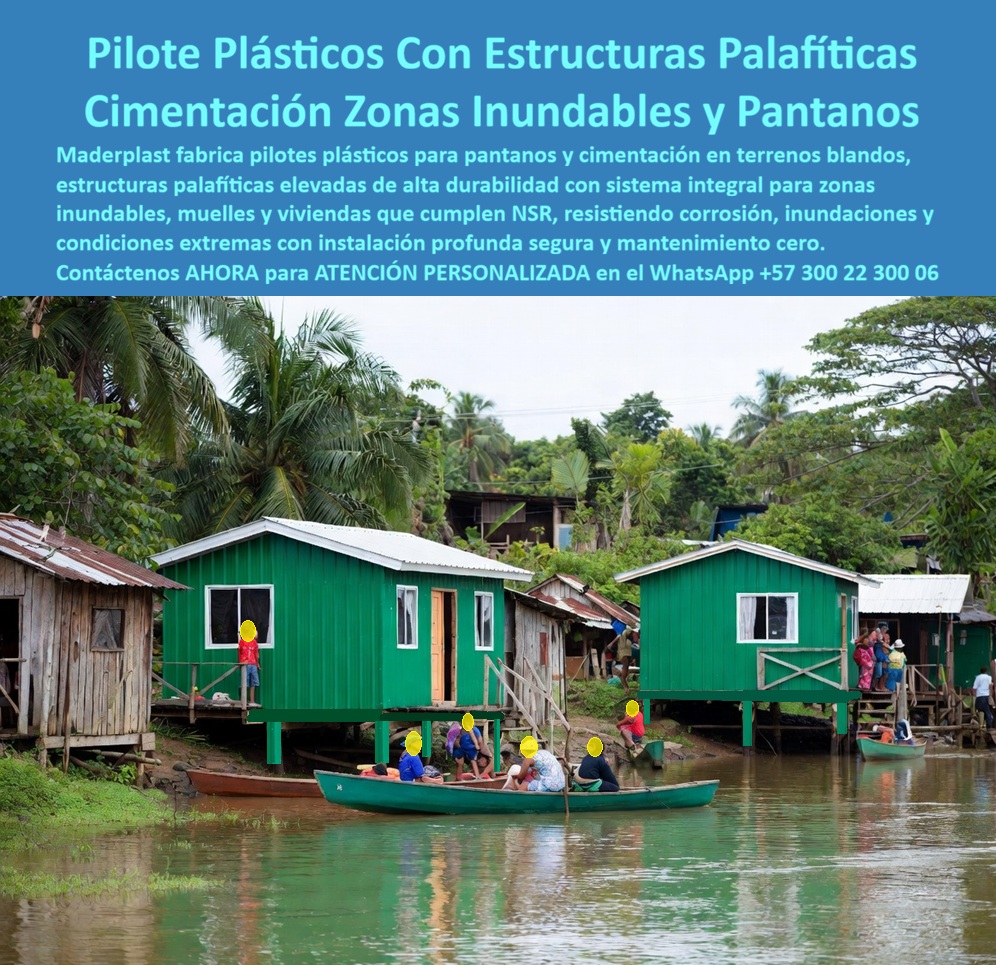 Estructura Palafítica Construcciones Elevadas Sobre Pilotes Maderplast - Pilotes plásticos con estructuras palafíticas: cimentación segura para zonas inundables y pantanos La imagen lo dice todo con solo mirarla: viviendas elevadas sobre pilotes, construidas en medio de un caño, con familias que se movilizan en canoa mientras sus casas permanecen firmes, secas y estables por encima del nivel del agua. Esta es la realidad de miles de comunidades ribereñas y costeras en Colombia, donde el terreno blando, el pantano y las crecientes constantes hacen que construir de forma tradicional sea prácticamente imposible. Ahí es exactamente donde Maderplast entra a resolver un problema que la construcción convencional lleva décadas sin solucionar bien. Un pilote plástico Maderplast no es una simple estaca enterrada. Es un sistema de cimentación palafítica diseñado para hincarse en terrenos blandos, fangosos o inundables, sosteniendo estructuras elevadas que quedan completamente por encima del nivel de crecida del agua. A diferencia de la madera tradicional, que se pudre con la humedad constante, o del metal, que se corroe en ambientes salinos y húmedos, el pilote plástico Maderplast está fabricado para resistir exactamente eso: agua permanente, humedad extrema, cambios de nivel del río o del mar, y años de exposición sin perder su capacidad de carga. Esto convierte al sistema en la base ideal para viviendas palafíticas, muelles, embarcaderos, plataformas costeras y cualquier construcción que deba levantarse sobre zonas inundables o pantanosas. Y aquí está el punto que más le interesa a quien toma la decisión técnica: este sistema cumple con la normativa sismo resistente NSR, lo que significa que no es una solución improvisada de comunidad, sino una solución de ingeniería certificada, pensada para proteger vidas y patrimonio con el mismo rigor que exige la construcción formal en cualquier ciudad. ¿Por qué un ingeniero o un constructor debería preferir pilotes plásticos frente a los sistemas tradicionales de cimentación en madera o concreto para estas zonas? La respuesta es simple y contundente: porque el costo real de un material que se pudre, se oxida o se debilita con la humedad no está en el precio de compra, está en lo que viene después. Reparaciones estructurales en zonas de difícil acceso, reemplazo de pilotes cada pocos años, riesgo de colapso, y la pérdida de confianza de una comunidad que ve fallar su propia vivienda. Maderplast elimina ese riesgo desde la raíz, porque el material no se degrada con el agua, no alimenta hongos ni termitas, y no requiere mantenimiento constante una vez instalado. Otra pregunta frecuente de quien evalúa este tipo de proyectos es qué tan viable es instalar pilotes en terrenos realmente blandos, casi líquidos, como los que se ven en zonas de pantano o manglar. La respuesta técnica es que el sistema Maderplast está diseñado precisamente para ese escenario: instalación profunda y segura, calculada para terrenos de baja capacidad portante, logrando una cimentación estable incluso donde el suelo tradicional no ofrece ninguna garantía. Las comunidades que ya viven sobre estructuras palafíticas como las de la imagen entienden algo que muchos constructores urbanos aún no valoran: en zonas inundables, la cimentación no es un detalle técnico, es la diferencia entre una vivienda segura y una tragedia anunciada. Maderplast lleva ese conocimiento ancestral de la construcción palafítica y lo combina con ingeniería de materiales moderna, ofreciendo una solución que ninguna madera tratada ni ningún pilote metálico económico puede igualar en el mediano y largo plazo. Si su proyecto necesita cimentar sobre agua, pantano, manglar o terreno inundable, la pregunta ya no es si se puede construir ahí. La pregunta es con qué material se construye para que esa estructura siga en pie dentro de veinte años. Maderplast tiene la respuesta técnica, la respalda con su experiencia en plásticos técnicos de alto desempeño, y la pone a su disposición para diseño, fabricación y asesoría de ingeniería según las condiciones específicas de su terreno. Contáctenos por WhatsApp al +57 300 22 300 06 para recibir atención personalizada y una asesoría técnica ajustada a su proyecto. pilotes para ríos Sistema Cimentación Palafítica Construcciones Elevadas sobre Pilotes Inoxidables, Pilotes plásticos hincados construcciones costeras, pilote Estructura Palafítica Construcciones Elevadas Sobre Pilotes Maderplast pilotes para ríos Sistema Cimentación Palafítica Construcciones Elevadas sobre Pilotes Inoxidables Pilotes plásticos hincados construcciones costeras pilote Pilotes plásticos con estructuras palafíticas: cimentación segura para zonas inundables y pantanos La imagen lo dice todo con solo mirarla: viviendas elevadas sobre pilotes, construidas en medio de un caño, con familias que se movilizan en canoa mientras sus casas permanecen firmes, secas y estables por encima del nivel del agua. Esta es la realidad de miles de comunidades ribereñas y costeras en Colombia, donde el terreno blando, el pantano y las crecientes constantes hacen que construir de forma tradicional sea prácticamente imposible. Ahí es exactamente donde Maderplast entra a resolver un problema que la construcción convencional lleva décadas sin solucionar bien. Un pilote plástico Maderplast no es una simple estaca enterrada. Es un sistema de cimentación palafítica diseñado para hincarse en terrenos blandos, fangosos o inundables, sosteniendo estructuras elevadas que quedan completamente por encima del nivel de crecida del agua. A diferencia de la madera tradicional, que se pudre con la humedad constante, o del metal, que se corroe en ambientes salinos y húmedos, el pilote plástico Maderplast está fabricado para resistir exactamente eso: agua permanente, humedad extrema, cambios de nivel del río o del mar, y años de exposición sin perder su capacidad de carga. Esto convierte al sistema en la base ideal para viviendas palafíticas, muelles, embarcaderos, plataformas costeras y cualquier construcción que deba levantarse sobre zonas inundables o pantanosas. Y aquí está el punto que más le interesa a quien toma la decisión técnica: este sistema cumple con la normativa sismo resistente NSR, lo que significa que no es una solución improvisada de comunidad, sino una solución de ingeniería certificada, pensada para proteger vidas y patrimonio con el mismo rigor que exige la construcción formal en cualquier ciudad. ¿Por qué un ingeniero o un constructor debería preferir pilotes plásticos frente a los sistemas tradicionales de cimentación en madera o concreto para estas zonas? La respuesta es simple y contundente: porque el costo real de un material que se pudre, se oxida o se debilita con la humedad no está en el precio de compra, está en lo que viene después. Reparaciones estructurales en zonas de difícil acceso, reemplazo de pilotes cada pocos años, riesgo de colapso, y la pérdida de confianza de una comunidad que ve fallar su propia vivienda. Maderplast elimina ese riesgo desde la raíz, porque el material no se degrada con el agua, no alimenta hongos ni termitas, y no requiere mantenimiento constante una vez instalado. Otra pregunta frecuente de quien evalúa este tipo de proyectos es qué tan viable es instalar pilotes en terrenos realmente blandos, casi líquidos, como los que se ven en zonas de pantano o manglar. La respuesta técnica es que el sistema Maderplast está diseñado precisamente para ese escenario: instalación profunda y segura, calculada para terrenos de baja capacidad portante, logrando una cimentación estable incluso donde el suelo tradicional no ofrece ninguna garantía. Las comunidades que ya viven sobre estructuras palafíticas como las de la imagen entienden algo que muchos constructores urbanos aún no valoran: en zonas inundables, la cimentación no es un detalle técnico, es la diferencia entre una vivienda segura y una tragedia anunciada. Maderplast lleva ese conocimiento ancestral de la construcción palafítica y lo combina con ingeniería de materiales moderna, ofreciendo una solución que ninguna madera tratada ni ningún pilote metálico económico puede igualar en el mediano y largo plazo. Si su proyecto necesita cimentar sobre agua, pantano, manglar o terreno inundable, la pregunta ya no es si se puede construir ahí. La pregunta es con qué material se construye para que esa estructura siga en pie dentro de veinte años. Maderplast tiene la respuesta técnica, la respalda con su experiencia en plásticos técnicos de alto desempeño, y la pone a su disposición para diseño, fabricación y asesoría de ingeniería según las condiciones específicas de su terreno. Contáctenos por WhatsApp al +57 300 22 300 06 para recibir atención personalizada y una asesoría técnica ajustada a su proyecto.