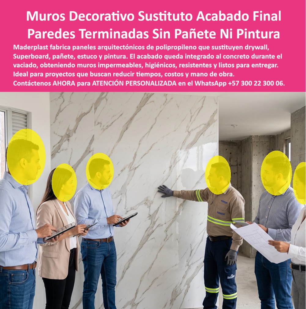 Muro Decorativo Mampostería Seca Panel Constructivo Antihumedad Maderplast - Muro Decorativo Mampostería Seca Maderplast: Panel Constructivo Antihumedad y Placa Arquitectónica Permanente Meta Descripción: Muro decorativo mampostería seca Maderplast, el panel constructivo antihumedad de placas decorativas PP para paredes terminadas sin pañete ni pintura. La placa arquitectónica permanente y sistema de muros permanentes para lograr un muro higiénico permanente de baja manutención en construcción acelerada e industrializada. El muro decorativo de mampostería seca Maderplast lidera la innovación en soluciones de arquitectura seca e interiorismo de alta especificación, ofreciendo un panel constructivo antihumedad que entrega paredes completamente terminadas sin necesidad de pañete, estuco y pintura. En la imagen de la obra se observa a un equipo de ingenieros, arquitectos y clientes examinando una placa arquitectónica permanente de acabado marmolizado brillante de gran formato. El especialista técnico señala la junta imperceptible del revestimiento, mientras los profesionales verifican especificaciones en sus tabletas y planos impresos. La integración de estas placas decorativas PP de polipropileno permite que el acabado quede embebido directamente durante el vaciado del concreto o fijado como muro modular de revestimiento, creando un muro higiénico permanente, impermeable y lavable que ahorra tiempos críticos de obra gris y acabado final. Esta ingeniería de materiales consolida a Maderplast como el fabricante líder que transforma conceptos estéticos en piezas reales de durabilidad extrema. En proyectos donde la construcción acelerada y la construcción industrializada demandan divisiones de alto nivel estético y cero mantenimiento, el sistema de mampostería seca premium Maderplast sustituye ventajosamente a la mampostería tradicional, al drywall y al superboard. Al evaluar por qué implementar este sistema de muros permanentes y placas para encofrados decorativos en lugar de tabiquería de yeso o acabados cerámicos costosos, la justificación técnica radica en su total impermeabilidad, resistencia mecánica ante golpes continuos e inmunidad a hongos, bacterias y humedad ascendente. Mientras que el drywall se deteriora con el agua y requiere masillado periódico, y la cerámica demanda juntas de mortero propensas a la suciedad, las placas macizas de polipropileno decorativas Maderplast ofrecen una mampostería plástica libre de mantenimiento que tolera el lavado directo con detergentes industriales en hospitales, hoteles, centros comerciales, laboratorios y áreas residenciales. Desde el análisis económico y de la ingeniería de la edificación, la adopción del muro decorativo mampostería seca Maderplast optimiza de forma categórica el costo total de propiedad frente a los recubrimientos convencionales de la competencia. Las opciones de acabados económicos o panelería tradicional ocultan sobrecostos recurrentes por fisuras, desprendimientos por humedad, aplicación constante de pintura y paradas operativas para mantenimiento. La inversión en este muro modular y panel constructivo antihumedad Maderplast representa una decisión de construcción inteligente con cero gastos de conservación física y alta estabilidad estética, disminuyendo los costos operativos de mantenimiento hasta en un ochenta por ciento a lo largo de su vida útil. Maderplast respalda el desarrollo de sus paneles arquitectónicos mediante estrictos estándares de calidad industrial, contando con certificaciones ISO 9001 en diseño y desarrollo de productos e ISO 14001 en gestión ambiental. "ARQUITECTO DIRECTOR DE INTERIORISMO: 'La especificación de las placas decorativas PP Maderplast para los muros de nuestro proyecto hospitalario y comercial redujo los tiempos de entrega a la mitad al eliminar el secado de pintura y pañete. El acabado tipo mármol es impecable, totalmente antihumedad e higiénico; la inversión se amortiza de inmediato con el ahorro en mano de obra y el respaldo de facturación auditada y pruebas de laboratorio'." Toda la línea de sistemas de encofrado decorativo y revestimientos dispone de ensayos de resistencia certificados por la ONAC, fichas técnicas descargables, planos acotados en milímetros y capacidad inmediata para atender solicitudes de cotización, personalización, prototipos, renders y producción en serie. Para asegurar la solución exacta que se adapta a su proyecto arquitectónico como la zapatilla de la Cenicienta, Contáctenos ahora mismo por WhatsApp y reciba atención personalizada de un asesor especializado: +57 300 22 300 06. muro higiénico permanente, Placa Arquitectónica Permanente, Sistema de Mampostería Seca Premium, muro modular, Sistema de Muros Permanentes, Placas decorativas PP Muro Decorativo Mampostería Seca Panel Constructivo Antihumedad Maderplast muro higiénico permanente Placa Arquitectónica Permanente Sistema de Mampostería Seca Premium muro modular Sistema de Muros Permanentes Placas decorativas PP Muro Decorativo Mampostería Seca Maderplast: Panel Constructivo Antihumedad y Placa Arquitectónica Permanente Meta Descripción: Muro decorativo mampostería seca Maderplast, el panel constructivo antihumedad de placas decorativas PP para paredes terminadas sin pañete ni pintura. La placa arquitectónica permanente y sistema de muros permanentes para lograr un muro higiénico permanente de baja manutención en construcción acelerada e industrializada. El muro decorativo de mampostería seca Maderplast lidera la innovación en soluciones de arquitectura seca e interiorismo de alta especificación, ofreciendo un panel constructivo antihumedad que entrega paredes completamente terminadas sin necesidad de pañete, estuco y pintura. En la imagen de la obra se observa a un equipo de ingenieros, arquitectos y clientes examinando una placa arquitectónica permanente de acabado marmolizado brillante de gran formato. El especialista técnico señala la junta imperceptible del revestimiento, mientras los profesionales verifican especificaciones en sus tabletas y planos impresos. La integración de estas placas decorativas PP de polipropileno permite que el acabado quede embebido directamente durante el vaciado del concreto o fijado como muro modular de revestimiento, creando un muro higiénico permanente, impermeable y lavable que ahorra tiempos críticos de obra gris y acabado final. Esta ingeniería de materiales consolida a Maderplast como el fabricante líder que transforma conceptos estéticos en piezas reales de durabilidad extrema. En proyectos donde la construcción acelerada y la construcción industrializada demandan divisiones de alto nivel estético y cero mantenimiento, el sistema de mampostería seca premium Maderplast sustituye ventajosamente a la mampostería tradicional, al drywall y al superboard. Al evaluar por qué implementar este sistema de muros permanentes y placas para encofrados decorativos en lugar de tabiquería de yeso o acabados cerámicos costosos, la justificación técnica radica en su total impermeabilidad, resistencia mecánica ante golpes continuos e inmunidad a hongos, bacterias y humedad ascendente. Mientras que el drywall se deteriora con el agua y requiere masillado periódico, y la cerámica demanda juntas de mortero propensas a la suciedad, las placas macizas de polipropileno decorativas Maderplast ofrecen una mampostería plástica libre de mantenimiento que tolera el lavado directo con detergentes industriales en hospitales, hoteles, centros comerciales, laboratorios y áreas residenciales. Desde el análisis económico y de la ingeniería de la edificación, la adopción del muro decorativo mampostería seca Maderplast optimiza de forma categórica el costo total de propiedad frente a los recubrimientos convencionales de la competencia. Las opciones de acabados económicos o panelería tradicional ocultan sobrecostos recurrentes por fisuras, desprendimientos por humedad, aplicación constante de pintura y paradas operativas para mantenimiento. La inversión en este muro modular y panel constructivo antihumedad Maderplast representa una decisión de construcción inteligente con cero gastos de conservación física y alta estabilidad estética, disminuyendo los costos operativos de mantenimiento hasta en un ochenta por ciento a lo largo de su vida útil. Maderplast respalda el desarrollo de sus paneles arquitectónicos mediante estrictos estándares de calidad industrial, contando con certificaciones ISO 9001 en diseño y desarrollo de productos e ISO 14001 en gestión ambiental. "ARQUITECTO DIRECTOR DE INTERIORISMO: 'La especificación de las placas decorativas PP Maderplast para los muros de nuestro proyecto hospitalario y comercial redujo los tiempos de entrega a la mitad al eliminar el secado de pintura y pañete. El acabado tipo mármol es impecable, totalmente antihumedad e higiénico; la inversión se amortiza de inmediato con el ahorro en mano de obra y el respaldo de facturación auditada y pruebas de laboratorio'." Toda la línea de sistemas de encofrado decorativo y revestimientos dispone de ensayos de resistencia certificados por la ONAC, fichas técnicas descargables, planos acotados en milímetros y capacidad inmediata para atender solicitudes de cotización, personalización, prototipos, renders y producción en serie. Para asegurar la solución exacta que se adapta a su proyecto arquitectónico como la zapatilla de la Cenicienta, Contáctenos ahora mismo por WhatsApp y reciba atención personalizada de un asesor especializado: +57 300 22 300 06.