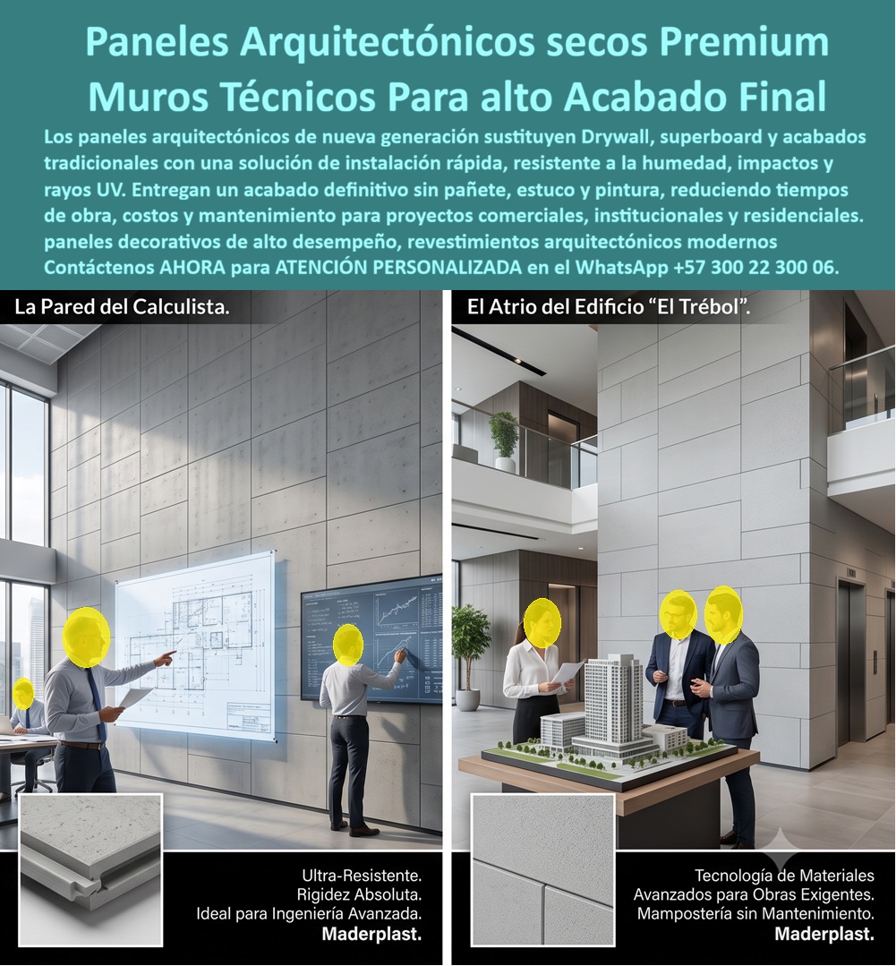 Panel Innovador Construcción Tecnificada Muros Secos Interiores Maderplast - Panel Innovador Construcción Tecnificada Muros Secos Interiores Maderplast: Reemplazo Drywall y Alta Tecnología Arquitectónica Meta Descripción: Panel innovador Maderplast para construcción tecnificada de muros secos interiores y placas de polipropileno para reemplazo drywall en fachadas arquitectónicas de alta tecnología. La solución de nueva generación en revestimientos modulares que garantiza resistencia al impacto, impermeabilidad total y un acabado final perfecto sin pañete y pintura. El panel innovador para construcción tecnificada de muros secos interiores Maderplast encabeza la revolución en arquitectura de interiores e instalaciones institucionales, ofreciendo placas de polipropileno para reemplazo drywall en fachadas arquitectónicas de alta tecnología y muros técnicos. En la sección izquierda de la imagen, titulada "La Pared del Calculista", se observa a un equipo de ingenieros analizando planos interactivos frente a una pared revestida con paneles grises de textura tipo concreto arquitectónico, destacando en el recuadro inferior el machihembrado ultra-resistente de rigidez absoluta. En el panel derecho, "El Atrio del Edificio El Trébol", los ejecutivos examinan una maqueta rodeada por muros modulares verticales de acabado mate impecable. Esta tecnología de materiales avanzados sustituye ventajosamente el yeso y el fibrocemento, entregando un acabado definitivo sin necesidad de pañete, estuco o pintura, lo que demuestra que Maderplast es el fabricante que convierte diseños exigentes en obras reales de alta durabilidad. En proyectos donde la construcción acelerada y la construcción industrializada exigen divisiones de alto impacto y bajo mantenimiento, las placas de polipropileno Maderplast resuelven las deficiencias críticas del sistema drywall convencional y del superboard. Al evaluar por qué adoptar este panel de nueva generación para reemplazar drywall en fachadas exterior e interiores frente a las placas de yeso cartón, la justificación técnica reside en su total impermeabilidad, resistencia mecánica ante golpes directos e inmunidad a la humedad o microorganismos. Mientras que la tabiquería de cartón-yeso se degrada al contacto con el agua, requiere masillado costoso y sufre perforaciones con facilidad, los paneles plásticos estructurales Maderplast ofrecen una mampostería sin mantenimiento que tolera el lavado continuo con agentes desinfectantes en centros de salud, oficinas corporativas, plantas industriales y edificaciones residenciales. Desde el análisis económico y de la ingeniería de interiores, el uso del panel de nueva generación reemplazo drywall fachadas exterior e interiores Maderplast optimiza de forma rotunda el costo total de propiedad frente a los materiales tradicionales. Las opciones de tabiquería económica o paneles de bajo costo inicial ocultan gastos recurrentes en resanes por fisuración, pintura periódica, reparación por humedades ascendentes y paradas operativas para mantenimiento. La inversión en estas placas para cerramientos representa una solución de construcción inteligente con cero gastos de conservación física y alta propiedad termoacústica, disminuyendo los costos operativos de la edificación hasta en un ochenta por ciento a lo largo de su vida útil. Maderplast respalda sus recubrimientos arquitectónicos modernos bajo estrictos estándares industriales, contando con certificaciones ISO 9001 en diseño y desarrollo de productos e ISO 14001 en gestión ambiental. "DIRECTOR DE PROYECTOS ARQUITECTÓNICOS: 'La especificación de los paneles secos Maderplast para los muros interiores y divisiones de nuestro edificio corporativo aceleró la entrega en un cincuenta por ciento al eliminar los tiempos de secado de pintura y masilla. Los acabados lucen como concreto arquitectónico perfecto y soportan el tráfico intenso sin un solo rayón; la inversión se amortiza de inmediato con respaldo de facturación auditada y fichas de laboratorio'." Toda la línea dispone de ensayos de resistencia certificados por la ONAC, fichas técnicas descargables, planos acotados en milímetros y atención inmediata para solicitudes de cotización, personalización, prototipos, renders y producción en serie. Para asegurar la solución exacta que se adapta a su proyecto de interiorismo como la zapatilla de la Cenicienta, Contáctenos ahora mismo por WhatsApp y reciba atención personalizada de un asesor especializado: +57 300 22 300 06. Placas de polipropileno para Reemplazo drywall fachadas arquitectónicas de alta tecnología, Panel de nueva generación Reemplazo drywall fachadas exterior Fachadas Panel Innovador Construcción Tecnificada Muros Secos Interiores Maderplast Placas de polipropileno para Reemplazo drywall fachadas arquitectónicas de alta tecnología Panel de nueva generación Reemplazo drywall fachadas exterior Fachadas Panel Innovador Construcción Tecnificada Muros Secos Interiores Maderplast: Reemplazo Drywall y Alta Tecnología Arquitectónica Meta Descripción: Panel innovador Maderplast para construcción tecnificada de muros secos interiores y placas de polipropileno para reemplazo drywall en fachadas arquitectónicas de alta tecnología. La solución de nueva generación en revestimientos modulares que garantiza resistencia al impacto, impermeabilidad total y un acabado final perfecto sin pañete y pintura. El panel innovador para construcción tecnificada de muros secos interiores Maderplast encabeza la revolución en arquitectura de interiores e instalaciones institucionales, ofreciendo placas de polipropileno para reemplazo drywall en fachadas arquitectónicas de alta tecnología y muros técnicos. En la sección izquierda de la imagen, titulada "La Pared del Calculista", se observa a un equipo de ingenieros analizando planos interactivos frente a una pared revestida con paneles grises de textura tipo concreto arquitectónico, destacando en el recuadro inferior el machihembrado ultra-resistente de rigidez absoluta. En el panel derecho, "El Atrio del Edificio El Trébol", los ejecutivos examinan una maqueta rodeada por muros modulares verticales de acabado mate impecable. Esta tecnología de materiales avanzados sustituye ventajosamente el yeso y el fibrocemento, entregando un acabado definitivo sin necesidad de pañete, estuco o pintura, lo que demuestra que Maderplast es el fabricante que convierte diseños exigentes en obras reales de alta durabilidad. En proyectos donde la construcción acelerada y la construcción industrializada exigen divisiones de alto impacto y bajo mantenimiento, las placas de polipropileno Maderplast resuelven las deficiencias críticas del sistema drywall convencional y del superboard. Al evaluar por qué adoptar este panel de nueva generación para reemplazar drywall en fachadas exterior e interiores frente a las placas de yeso cartón, la justificación técnica reside en su total impermeabilidad, resistencia mecánica ante golpes directos e inmunidad a la humedad o microorganismos. Mientras que la tabiquería de cartón-yeso se degrada al contacto con el agua, requiere masillado costoso y sufre perforaciones con facilidad, los paneles plásticos estructurales Maderplast ofrecen una mampostería sin mantenimiento que tolera el lavado continuo con agentes desinfectantes en centros de salud, oficinas corporativas, plantas industriales y edificaciones residenciales. Desde el análisis económico y de la ingeniería de interiores, el uso del panel de nueva generación reemplazo drywall fachadas exterior e interiores Maderplast optimiza de forma rotunda el costo total de propiedad frente a los materiales tradicionales. Las opciones de tabiquería económica o paneles de bajo costo inicial ocultan gastos recurrentes en resanes por fisuración, pintura periódica, reparación por humedades ascendentes y paradas operativas para mantenimiento. La inversión en estas placas para cerramientos representa una solución de construcción inteligente con cero gastos de conservación física y alta propiedad termoacústica, disminuyendo los costos operativos de la edificación hasta en un ochenta por ciento a lo largo de su vida útil. Maderplast respalda sus recubrimientos arquitectónicos modernos bajo estrictos estándares industriales, contando con certificaciones ISO 9001 en diseño y desarrollo de productos e ISO 14001 en gestión ambiental. "DIRECTOR DE PROYECTOS ARQUITECTÓNICOS: 'La especificación de los paneles secos Maderplast para los muros interiores y divisiones de nuestro edificio corporativo aceleró la entrega en un cincuenta por ciento al eliminar los tiempos de secado de pintura y masilla. Los acabados lucen como concreto arquitectónico perfecto y soportan el tráfico intenso sin un solo rayón; la inversión se amortiza de inmediato con respaldo de facturación auditada y fichas de laboratorio'." Toda la línea dispone de ensayos de resistencia certificados por la ONAC, fichas técnicas descargables, planos acotados en milímetros y atención inmediata para solicitudes de cotización, personalización, prototipos, renders y producción en serie. Para asegurar la solución exacta que se adapta a su proyecto de interiorismo como la zapatilla de la Cenicienta, Contáctenos ahora mismo por WhatsApp y reciba atención personalizada de un asesor especializado: +57 300 22 300 06.