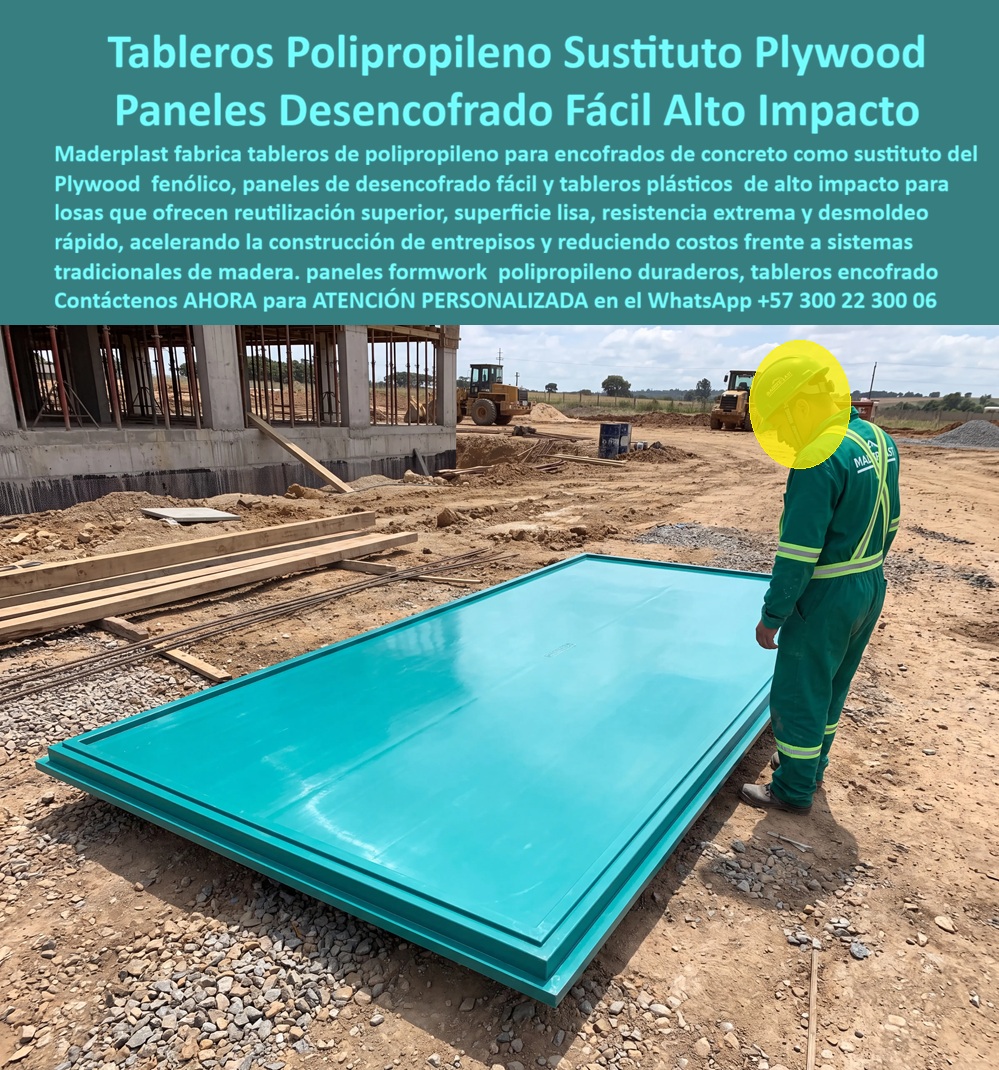 Tableros De Polipropileno Para Encofrados De Concreto Maderplast - Tableros de Polipropileno para Encofrados de Concreto: Sustituto del Plywood Fenólico con Mayor Durabilidad y Desencofrado Rápido Meta descripción Tableros de polipropileno para encofrados de concreto que sustituyen el plywood fenólico tradicional. Paneles plásticos de alto impacto para losas y entrepisos con superficie lisa, desencofrado fácil, alta reutilización y excelente desempeño en construcción industrializada. La imagen presenta un tablero de polipropileno para encofrados de concreto fabricado por Maderplast, desarrollado como sustituto del plywood fenólico para encofrados en proyectos donde se requiere mayor durabilidad, reutilización y calidad superficial. Su diseño como tablero plástico de alto impacto para losas permite soportar las exigencias propias de la construcción moderna, facilitando un desencofrado rápido gracias a su superficie lisa y antiadherente, que reduce la adherencia del concreto y mejora el acabado final. Esta solución hace parte de la nueva generación de paneles para encofrado, placas para formaletas, tableros plásticos para encofrado de losas, formaletas reutilizables, encofrados reutilizables y paneles estructurales de polipropileno, orientados a optimizar la productividad en obras de vivienda, edificios, infraestructura e industria. A diferencia de los sistemas tradicionales de madera o fenólico, los tableros reutilizables de polipropileno conservan su estabilidad dimensional durante múltiples ciclos de trabajo, contribuyendo a una construcción tecnificada, construcción industrializada y construcción acelerada. Su utilización facilita la obtención de concreto a la vista, acabados arquitectónicos, acabados permanentes y superficies uniformes que reducen reprocesos y mejoran la eficiencia general del proyecto. Para ingenieros, constructores y responsables de compras, la verdadera rentabilidad se mide por el costo total de propiedad y no únicamente por el precio inicial. Un tablero con larga vida útil, menor necesidad de reemplazo y mayor reutilización representa una inversión más eficiente, disminuyendo tiempos de obra, desperdicios, mantenimientos y costos ocultos que normalmente aparecen con materiales de menor desempeño. Maderplast fabrica estos tableros bajo procesos industriales controlados y sistemas certificados de calidad y gestión ambiental, ofreciendo además fabricación sobre medidas especiales y acompañamiento técnico para cada proyecto. La calidad del producto se respalda con pruebas de laboratorio, demostraciones de resistencia y aplicaciones reales en obras, permitiendo a los clientes validar objetivamente su desempeño e incluso solicitar ensayos adicionales en laboratorios acreditados cuando el proyecto lo requiera. Elegir los tableros de polipropileno para encofrados de concreto, los paneles de desencofrado fácil, los tableros plásticos de alto impacto para losas y el sustituto del plywood fenólico desarrollado por Maderplast significa invertir en una solución diseñada para ofrecer mayor productividad, excelente acabado superficial, alta reutilización y respaldo técnico especializado, convirtiendo cada obra en una inversión más segura, eficiente y rentable. Contáctenos ahora mismo por WhatsApp y reciba atención personalizada de un asesor especializado: +57 300 22 300 06. Sustituto del plywood fenólico encofrados, Paneles Desencofrado Fácil, Tableros plásticos encofrado de losas, Tablero plástico de alto impacto losas, Tablero reutilizable Tableros De Polipropileno Para Encofrados De Concreto Maderplast Sustituto del plywood fenólico encofrados Paneles Desencofrado Fácil Tableros plásticos encofrado de losas Tablero plástico de alto impacto losas Tablero reutilizable Tableros de Polipropileno para Encofrados de Concreto: Sustituto del Plywood Fenólico con Mayor Durabilidad y Desencofrado Rápido Meta descripción Tableros de polipropileno para encofrados de concreto que sustituyen el plywood fenólico tradicional. Paneles plásticos de alto impacto para losas y entrepisos con superficie lisa, desencofrado fácil, alta reutilización y excelente desempeño en construcción industrializada. La imagen presenta un tablero de polipropileno para encofrados de concreto fabricado por Maderplast, desarrollado como sustituto del plywood fenólico para encofrados en proyectos donde se requiere mayor durabilidad, reutilización y calidad superficial. Su diseño como tablero plástico de alto impacto para losas permite soportar las exigencias propias de la construcción moderna, facilitando un desencofrado rápido gracias a su superficie lisa y antiadherente, que reduce la adherencia del concreto y mejora el acabado final. Esta solución hace parte de la nueva generación de paneles para encofrado, placas para formaletas, tableros plásticos para encofrado de losas, formaletas reutilizables, encofrados reutilizables y paneles estructurales de polipropileno, orientados a optimizar la productividad en obras de vivienda, edificios, infraestructura e industria. A diferencia de los sistemas tradicionales de madera o fenólico, los tableros reutilizables de polipropileno conservan su estabilidad dimensional durante múltiples ciclos de trabajo, contribuyendo a una construcción tecnificada, construcción industrializada y construcción acelerada. Su utilización facilita la obtención de concreto a la vista, acabados arquitectónicos, acabados permanentes y superficies uniformes que reducen reprocesos y mejoran la eficiencia general del proyecto. Para ingenieros, constructores y responsables de compras, la verdadera rentabilidad se mide por el costo total de propiedad y no únicamente por el precio inicial. Un tablero con larga vida útil, menor necesidad de reemplazo y mayor reutilización representa una inversión más eficiente, disminuyendo tiempos de obra, desperdicios, mantenimientos y costos ocultos que normalmente aparecen con materiales de menor desempeño. Maderplast fabrica estos tableros bajo procesos industriales controlados y sistemas certificados de calidad y gestión ambiental, ofreciendo además fabricación sobre medidas especiales y acompañamiento técnico para cada proyecto. La calidad del producto se respalda con pruebas de laboratorio, demostraciones de resistencia y aplicaciones reales en obras, permitiendo a los clientes validar objetivamente su desempeño e incluso solicitar ensayos adicionales en laboratorios acreditados cuando el proyecto lo requiera. Elegir los tableros de polipropileno para encofrados de concreto, los paneles de desencofrado fácil, los tableros plásticos de alto impacto para losas y el sustituto del plywood fenólico desarrollado por Maderplast significa invertir en una solución diseñada para ofrecer mayor productividad, excelente acabado superficial, alta reutilización y respaldo técnico especializado, convirtiendo cada obra en una inversión más segura, eficiente y rentable. Contáctenos ahora mismo por WhatsApp y reciba atención personalizada de un asesor especializado: +57 300 22 300 06.